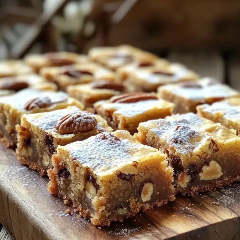 Für die Brown Sugar Pecan Blondies brauchst du: - 1 Tasse (2 Stäbchen) ungesalzene Butter, geschmolzen - 1 Tasse brauner Zucker, fest verpackt - 1/2 Tasse Kristallzucker - 2 große Eier - 2 Teelöffel Vanilleextrakt - 2 Tassen Weizenmehl - 1 Teelöffel Backpulver - 1/2 Teelöffel Natron - 1/4 Teelöffel Salz - 1 Tasse Pekannüsse, grob gehackt - 1/2 Tasse Schokoladenstückchen (optional) Bevor du anfängst, stelle sicher, dass alle Zutaten Raumtemperatur haben. Das macht das Mischen einfacher. Schmelze die Butter, bevor du sie verwendest. Achte darauf, den braunen Zucker gut festzupacken. So bekommen die Blondies die perfekte Süße. Hacke die Pekannüsse grob und lasse sie so gleichmäßig im Teig verteilen. Wähle ungesalzene Butter von guter Qualität. Sie beeinflusst den Geschmack stark. Achte darauf, frischen braunen Zucker zu verwenden. Er sollte feucht und klumpenfrei sein. Für die Nüsse: frische Pekannüsse sind wichtig. Sie geben den Blondies Textur und Geschmack. Verwende Vanilleextrakt statt Vanillearoma für besten Geschmack. Heize deinen Ofen auf 175°C vor. Nimm eine Backform von 23x33 cm. Fette die Form gut ein oder lege sie mit Backpapier aus. So lassen sich die Blondies später leicht herausnehmen. In einer großen Schüssel vermische die geschmolzene Butter mit dem braunen Zucker und dem Kristallzucker. Nutze einen Schneebesen, um alles glatt und cremig zu rühren. Dieser Schritt ist wichtig für die Textur der Blondies. Füge die Eier einzeln hinzu. Schlage jedes Ei gut ein, bevor du das nächste hinzufügst. Danach kommt der Vanilleextrakt dazu. Rühre weiter, bis alles gut vermischt ist. Diese Mischung sorgt für den reichen Geschmack deiner Blondies. In einer separaten Schüssel siebe das Mehl, Backpulver, Natron und Salz. Mische die trockenen Zutaten nach und nach in die feuchte Mischung. Rühre nur so lange, bis alles gerade kombiniert ist. Zu viel Rühren kann die Blondies hart machen. Jetzt ist es Zeit für die Pekannüsse! Hebe die grob gehackten Nüsse vorsichtig unter den Teig. Wenn du magst, füge auch die Schokoladenstückchen hinzu. Diese Zutaten bringen Crunch und Geschmack in die Blondies. Gieße den Teig gleichmäßig in die vorbereitete Backform. Verwende einen Spatel, um die Oberfläche glatt zu streichen. Backe die Blondies für etwa 25-30 Minuten. Die Ränder sollten goldbraun sein, und ein Zahnstocher sollte mit feuchten Krümeln herauskommen. Lass die Blondies mindestens 10 Minuten in der Form abkühlen. Danach kannst du sie auf ein Kuchengitter legen, um vollständig abzukühlen. Schneide sie in quadratische Stücke. Serviere sie auf einem rustikalen Holzbrett oder mit Puderzucker bestäubt. Um die perfekte Konsistenz für deine Brown Sugar Pecan Blondies zu erzielen, achte darauf, die Butter gut zu schmelzen. Es ist wichtig, sie nicht zu überhitzen, da sie sonst zu ölig wird. Mische die Butter mit dem braunen Zucker, bis die Mischung schön cremig ist. Wenn du die trockenen Zutaten hinzufügst, rühre nur so lange, bis alles vermischt ist. Zu viel Rühren kann die Blondies zäh machen. Ein häufiger Fehler ist, die Blondies zu lange zu backen. Überprüfe die Backzeit nach etwa 25 Minuten. Wenn die Ränder goldbraun sind und ein Zahnstocher mit feuchten Krümeln herauskommt, sind sie fertig. Ein weiterer Fehler ist das Verwenden von kalten Eiern. Lass die Eier vorher auf Raumtemperatur kommen, um eine gleichmäßige Mischung zu gewährleisten. Heize deinen Ofen auf 175°C vor, bevor du mit dem Backen beginnst. Das hilft den Blondies, gleichmäßig zu backen. Backe sie für 25 bis 30 Minuten. Wenn du einen dunkleren Geschmack möchtest, kannst du die Temperatur auf 180°C erhöhen, aber achte darauf, die Backzeit anzupassen. Wenn du die Blondies gleichmäßig und perfekt gebacken haben willst, vertraue auf deinen Ofen und überprüfe sie regelmäßig. {{image_4}} Es gibt viele Wege, um deine Brown Sugar Pecan Blondies zu variieren. Du kannst verschiedene Nüsse verwenden. Walnüsse oder Mandeln bringen einen neuen Geschmack. Auch Trockenfrüchte wie Cranberries oder Aprikosen sind lecker. Das Hinzufügen von Schokoladenstückchen macht die Blondies noch süßer. Du könntest auch einen Hauch von Zimt oder Muskatnuss für mehr Tiefe nehmen. Möchtest du glutenfreie Blondies? Nutze einfach glutenfreies Mehl. Achte darauf, dass alle anderen Zutaten ebenfalls glutenfrei sind. Für vegane Blondies ersetze die Eier durch Apfelmus oder Leinsamen. Verwende pflanzliche Butter anstelle von normaler Butter. Diese Alternativen sind einfach und lecker. Wie servierst du deine Blondies am besten? Schneide sie in kleine Stücke und lege sie auf ein rustikales Holzbrett. Ein Hauch von Puderzucker macht sie hübsch. Du kannst sie auch mit einem Scoop Vanilleeis oder Schlagsahne kombinieren. Diese Kombination schmeckt immer gut. Hast du einmal Sahne oder Eis probiert? So wird der Genuss noch besser! Um die Frische deiner Brown Sugar Pecan Blondies zu bewahren, lagere sie in einem luftdichten Behälter. Dieser Behälter schützt die Blondies vor Feuchtigkeit und Gerüchen. Du kannst die Blondies bei Raumtemperatur aufbewahren, solange sie innerhalb von fünf Tagen gegessen werden. Wenn du sie länger aufbewahren möchtest, ist der Kühlschrank eine gute Option. So bleiben sie bis zu einer Woche frisch. Das Einfrieren ist eine tolle Möglichkeit, um deine Blondies länger haltbar zu machen. Schneide die Blondies in Stücke und lege sie in Frischhaltefolie. Danach packe die Stücke in einen gefrierfesten Beutel. So kannst du sie bis zu drei Monate im Gefrierfach lagern. Wenn du sie essen möchtest, lasse sie bei Raumtemperatur auftauen oder erwärme sie kurz in der Mikrowelle. Nach der Lagerung bleiben die Blondies für bis zu eine Woche frisch, wenn sie im Kühlschrank liegen. Im Gefrierfach sind sie bis zu drei Monate haltbar. Du kannst sie auch kreativ verwenden! Zerkleinere die Blondies und verwende sie als Topping für Eis. Oder serviere sie mit etwas Schlagsahne und frischen Beeren. So machst du einen einfachen, aber leckeren Nachtisch! Ja, du kannst andere Nüsse verwenden. Mandeln oder Walnüsse sind gute Alternativen. Achte darauf, die Nüsse grob zu hacken. Das gibt den Blondies einen tollen Biss. Um den Zucker zu reduzieren, nimm weniger braunen Zucker. Du kannst auch einen Teil des Zuckers durch Apfelmus ersetzen. Das macht die Blondies süß und feucht, ohne zu viel Zucker. Für Einsteiger empfehle ich, die Zutaten genau abzuwiegen. Mische die trockenen Zutaten gut. So vermeidest du Klumpen. Übermixe den Teig nicht, sonst werden die Blondies zäh. Die Blondies sind in einem luftdichten Behälter etwa eine Woche haltbar. Wenn du sie länger aufbewahren möchtest, friere sie ein. So bleiben sie frisch und lecker. Ja, du kannst die Blondies glutenfrei machen. Ersetze das Weizenmehl durch eine glutenfreie Mehlmischung. Achte darauf, dass die Mischung gut bindet, damit die Blondies nicht krümelig werden. Dieser Artikel hat gezeigt, welche Zutaten wichtig sind und wie man sie mit Sorgfalt auswählt. Ich habe die Schritte zur Herstellung leckerer Blondies erklärt, von der Mischung bis zum Backen. Du hast auch wertvolle Tipps und Variationen erhalten, um das Rezept anzupassen. Denke daran, dass die Qualität der Zutaten entscheidend ist. Mit den richtigen Informationen und etwas Übung schaffst du großartige Blondies. Viel Spaß beim Backen!