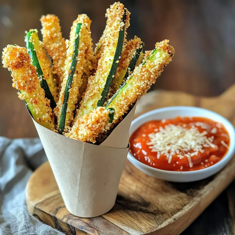 - 2 mittelgroße Zucchini - 1 Tasse Semmelbrösel (am besten Vollkorn) - 1/2 Tasse geriebener Parmesan - 1 TL Knoblauchpulver - 1 TL Zwiebelpulver - 1/2 TL geräuchertes Paprikapulver - Salz und Pfeffer nach Geschmack - Olivenöl-Spray - 2 große Eier Ich liebe es, einfache und gesunde Snacks zu kreieren. Diese Zucchini Parmesan Fritten sind eine tolle Wahl. Die Hauptzutaten sind frisch und leicht zu finden. Zucchini bringt eine feine Frische hinein. Semmelbrösel sorgen für die Knusprigkeit. Parmesan gibt den Fritten ihren herzhaften Geschmack. Die Gewürze fügen das besondere Etwas hinzu. Knoblauchpulver und Zwiebelpulver geben ein tolles Aroma. Geräuchertes Paprikapulver bringt einen rauchigen Touch. Salz und Pfeffer sorgen für das richtige Gleichgewicht. Zur Zubereitung benötige ich Olivenöl-Spray und Eier. Das Spray hilft, die Fritten knusprig zu machen. Die Eier sind wichtig, um die Semmelbrösel gut haften zu lassen. So werden diese Zucchini Parmesan Fritten einfach und lecker. Heize die Heißluftfritteuse auf 200°C vor. Dies ist wichtig, damit die Fritten gleichmäßig garen. Während die Heißluftfritteuse vorheizt, schneide die Zucchini. Halbiere sie der Länge nach und schneide sie in 0,5 cm dicke Streifen. Lege die Zucchini-Fritten in eine Schüssel mit gesalzenem Wasser. Lasse sie dort für 10 Minuten. So entziehst du überschüssige Feuchtigkeit, was für die Knusprigkeit wichtig ist. Jetzt kommt der spannende Teil! Mische in einer flachen Schüssel die Semmelbrösel, den geriebenen Parmesan, Knoblauchpulver, Zwiebelpulver, geräuchertes Paprikapulver, Salz und Pfeffer. In einer anderen Schüssel schlage die Eier leicht auf. Lass die Zucchini nach dem Einweichen gut abtropfen. Trockne sie mit Küchenpapier. Tauche jede Zucchini-Fritte zuerst in die Eimischung. Lass das überschüssige Ei abtropfen. Wende dann die Fritte in der Semmelbrösel-Mischung und drücke leicht. So bleibt die Panade gut haften. Lege die panierten Zucchini-Fritten in den Korb der Heißluftfritteuse. Achte darauf, dass sie sich nicht überlappen. Sprühe sie leicht mit Olivenöl-Spray ein. Frittiere die Zucchini-Fritten für etwa 10-12 Minuten. Sie sollten goldbraun und knusprig sein. Schüttle den Korb nach der Hälfte der Garzeit. So wird die Knusprigkeit gleichmäßig. Nach dem Garen nimm die Fritten heraus und lass sie kurz abkühlen. Um die beste Textur für Ihre Zucchini-Fritten zu erreichen, ist das Abtrocknen der Zucchini sehr wichtig. Nach dem Einweichen in gesalzenem Wasser sollten Sie die Zucchini gründlich mit Küchenpapier trocknen. Dies entfernt überschüssige Feuchtigkeit und sorgt dafür, dass die Fritten schön knusprig werden. Verwenden Sie Olivenöl-Spray, um die Zucchini leicht zu besprühen. Dies hilft, die Panade zu bräunen und knusprig zu machen. Ein wenig Öl reicht aus, um das perfekte Ergebnis zu erzielen. Die Präsentation der Fritten kann den Genuss steigern. Servieren Sie die Zucchini-Fritten in einem konisch geformten Papierspender oder auf einem rustikalen Holzbrett. Das sieht nicht nur gut aus, sondern macht das Essen auch lustiger. Eine kleine Schüssel Marinara-Sauce zum Dippen ist eine tolle Ergänzung. Der würzige Geschmack der Sauce passt perfekt zu den Fritten. Sie können auch zusätzlichen Parmesan darüberstreuen, um das Gericht noch schmackhafter zu machen. Ein häufiger Fehler ist das Überlappen der Zucchini-Fritten im Korb der Heißluftfritteuse. Achten Sie darauf, dass die Fritten in einer einzigen Schicht liegen. So erhalten Sie gleichmäßig knusprige Fritten. Ein weiterer Fehler ist eine zu lange Frittierzeit. Halten Sie sich an die 10-12 Minuten und schütteln Sie den Korb nach der Hälfte der Zeit. So wird alles gleichmäßig goldbraun und knusprig. {{image_4}} Eine gute Gewürzmischung macht den Unterschied. Du kannst die Fritten schärfer machen. Füge einfach etwas Cayennepfeffer hinzu. Für einen italienischen Geschmack verwende Basilikum oder Oregano. Diese Kräuter bringen frische Aromen. Du kannst auch frische Kräuter verwenden, wenn du magst. Das gibt den Fritten einen tollen Kick. Parmesan ist klassisch, aber nicht die einzige Wahl. Du kannst Mozzarella für mehr Schmelz verwenden. Feta bringt eine salzige Note. Probiere auch Cheddar für einen kräftigen Geschmack. Eine Mischung aus verschiedenen Käsesorten kann spannend sein. So erhältst du eine neue Geschmackserfahrung. Zucchini sind großartig, aber nicht die einzige Option. Du kannst Auberginen oder Karotten für Abwechslung nutzen. Diese Gemüsesorten lassen sich ähnlich zubereiten. Wenn du eine vegetarische Platte machst, mische verschiedene Gemüsesorten. Das sieht bunt aus und schmeckt gut. Um die Zucchini-Fritten frisch zu halten, sollten Sie sie richtig lagern. - Kühlschrankaufbewahrung: Lassen Sie die Fritten zuerst abkühlen. Legen Sie sie dann in einen luftdichten Behälter. Im Kühlschrank halten sie sich etwa 3 Tage. - Einfrieren von Zucchini-Fritten: Wenn Sie die Fritten länger aufbewahren möchten, frieren Sie sie ein. Legen Sie sie auf ein Backblech und frieren Sie sie für 1-2 Stunden ein. Danach können Sie die Fritten in einen Gefrierbeutel geben. So bleiben sie etwa 2 Monate frisch. Es gibt verschiedene Methoden, um die Fritten wieder knackig zu machen. - Methoden zum Erwärmen in der Heißluftfritteuse: Stellen Sie die Heißluftfritteuse auf 180°C ein. Erwärmen Sie die Fritten für etwa 5 Minuten. - Tipps für die beste Konsistenz: Verwenden Sie etwas Olivenöl-Spray, um die Fritten wieder knusprig zu machen. So erhalten sie die perfekte Textur. Die Haltbarkeit ist wichtig, um den besten Geschmack zu genießen. - Informationen zur Haltbarkeit im Kühlschrank: Im Kühlschrank sind die Fritten etwa 3 Tage haltbar. Achten Sie darauf, ob sie frisch riechen und gut aussehen. - Hinweise zur Qualität nach dem Einfrieren: Nach dem Einfrieren können die Fritten etwas weicher werden, aber sie bleiben schmackhaft. Achten Sie darauf, die Fritten gut zu verpacken, um Gefrierbrand zu vermeiden. Um die Zucchini-Fritten knuspriger zu machen, gibt es einige einfache Tipps. Zuerst sollten Sie die Zucchini gut abtrocknen. Dies entfernt die Feuchtigkeit und lässt die Fritten besser knusprig werden. Zweitens, verwenden Sie ein Olivenöl-Spray, um die Fritten leicht zu besprühen. Das hilft der Panade, schön braun zu werden. Auch die Semmelbrösel sollten gut gewürzt sein, damit sie beim Frittieren knuspriger werden. Ja, Sie können die Fritten ohne Eier zubereiten. Eine gute vegane Alternative ist, die Zucchini in Pflanzenmilch zu tauchen. Sie können auch eine Mischung aus Wasser und Maisstärke verwenden. Diese Optionen helfen der Panade, gut zu haften, ohne Eier zu nutzen. Die Rezeptangaben ergeben etwa vier Portionen. Wenn Sie mehr Fritten benötigen, können Sie die Menge einfach verdoppeln. Achten Sie darauf, die Zucchini gleichmäßig zu schneiden, damit alle Fritten gleich garen. Zusammengefasst kann ich sagen, dass Zucchini-Fritten eine tolle Snack-Option sind. Mit frischen Zutaten wie Zucchini, Semmelbrösel und Parmesan gelingt das Rezept leicht. Die richtigen Gewürze und Hilfsmittel verfeinern den Geschmack. Denke daran, die Zucchini gut zu trocknen für die beste Textur. Sei kreativ mit verschiedenen Gewürzen und Käsesorten. Die Reste kannst du einfach lagern und wieder aufwärmen. Diese Fritten sind nicht nur lecker, sondern auch vielseitig. Probiere sie aus und genieße den Snack!