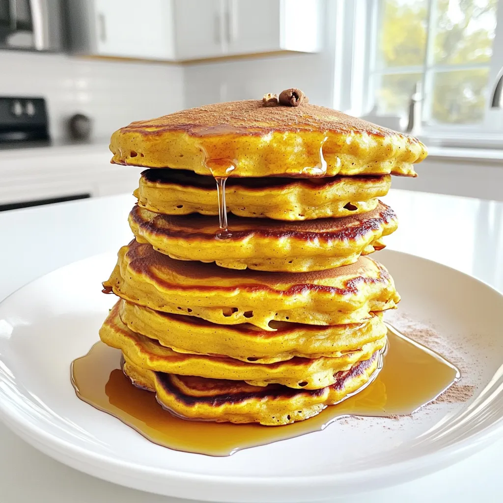 Für diese köstlichen Pfannkuchen brauchen wir: - 1 Tasse Hüttenkäse - 1 Tasse Kürbispüree - 2 große Eier - 1 Tasse Weizenmehl - 1 Teelöffel Backpulver - 1 Teelöffel Zimt - 1/2 Teelöffel Muskatnuss - 1/4 Teelöffel Salz - 1 Esslöffel Ahornsirup - Butter oder Öl zum Braten Diese Zutaten bringen die perfekte Mischung aus Geschmack und Textur. Der Hüttenkäse macht die Pfannkuchen schön feucht und proteinreich. Das Kürbispüree sorgt für den Herbstgeschmack und eine tolle Farbe. Wenn Sie Zutaten ersetzen möchten, gibt es viele Optionen: - Statt Hüttenkäse können Sie griechischen Joghurt verwenden. - Verwenden Sie Mandelmehl oder Hafermehl, um die Pfannkuchen glutenfrei zu machen. - Für eine vegane Variante ersetzen Sie die Eier durch Apfelmus oder Leinsamen. Diese Alternativen helfen, den Geschmack und die Konsistenz zu bewahren. Experimentieren Sie und finden Sie Ihre Lieblingskombination! Ich liebe es, meine Pfannkuchen zu verfeinern. Hier sind einige Ideen: - Fügen Sie eine Handvoll Schokoladenstückchen hinzu, um die Pfannkuchen süßer zu machen. - Mischen Sie gehackte Nüsse oder Samen für einen zusätzlichen Crunch. - Ein Spritzer Vanilleextrakt kann die Aromen verstärken. Diese zusätzlichen Zutaten machen Ihre Pfannkuchen noch interessanter. Sie können die Geschmäcker anpassen, je nach Lust und Laune! Um perfekte Cottage Cheese Pumpkin Pancakes zu machen, brauchst du frische Zutaten. Hier sind die Zutaten, die du benötigst: - 1 Tasse Hüttenkäse - 1 Tasse Kürbispüree (aus der Dose oder frisch) - 2 große Eier - 1 Tasse Weizenmehl - 1 Teelöffel Backpulver - 1 Teelöffel Zimt - 1/2 Teelöffel Muskatnuss - 1/4 Teelöffel Salz - 1 Esslöffel Ahornsirup (plus extra zum Servieren) - Butter oder Öl zum Braten Stelle sicher, dass alles bereit ist. Das macht den Kochprozess einfacher und schneller. Beginne in einer großen Schüssel. Vermenge den Hüttenkäse, das Kürbispüree und die Eier mit einem Schneebesen. Rühre gut, bis alles gut vermischt ist. In einer anderen Schüssel mische das Weizenmehl, Backpulver, Zimt, Muskatnuss und Salz. Füge die trockenen Zutaten nach und nach zur Kürbismischung hinzu. Rühre vorsichtig um, bis alles gerade so vermengt ist. Es ist okay, wenn einige Klumpen bleiben. Zu starkes Rühren macht die Pfannkuchen zäh. Erhitze eine beschichtete Pfanne oder einen Grill auf mittlerer Hitze. Fette die Pfanne leicht mit Butter oder Öl ein. Gieße für jeden Pfannkuchen 1/4 Tasse des Teigs in die Pfanne. Koche die Pfannkuchen, bis sich Blasen an der Oberfläche bilden, etwa 3-4 Minuten. Die Ränder sollten fest aussehen. Wende die Pfannkuchen und brate sie weitere 2-3 Minuten, bis sie goldbraun sind. Halte die Pfannkuchen warm, während du den Rest des Teigs backst. Jetzt sind deine köstlichen Cottage Cheese Pumpkin Pancakes bereit zum Servieren. Um die besten Cottage Cheese Pumpkin Pancakes zu machen, achte auf die Zutaten. Verwende frischen Hüttenkäse für den besten Geschmack. Du kannst auch Kürbispüree aus der Dose nehmen, aber frisch ist immer besser. Mixe die feuchten Zutaten gut, bevor du die trockenen hinzufügst. So wird der Teig gleichmäßig. Ein häufiger Fehler ist, den Teig zu stark zu rühren. Das macht die Pfannkuchen zäh. Rühre nur, bis die Zutaten gerade vermischt sind. Lass den Teig ein paar Minuten ruhen. So können sich die Aromen besser verbinden. Achte darauf, die Pfanne nicht zu heiß zu machen. Zu hohe Hitze kann die Pfannkuchen verbrennen, bevor sie gar sind. Präsentiere die Pfannkuchen schön auf einem Teller. Staple sie übereinander und träufle Ahornsirup darüber. Bestreue sie mit Zimt oder gehackten Pekannüssen für einen besonderen Look. Ein Klecks Schlagsahne oder Joghurt bringt zusätzliche Cremigkeit und macht das Frühstück noch leckerer. {{image_4}} Wenn du eine glutenfreie Version der Cottage Cheese Pumpkin Pancakes machen möchtest, ist das einfach! Du kannst das Weizenmehl durch eine glutenfreie Mehlmischung ersetzen. Achte darauf, eine Mischung zu wählen, die Xanthan enthält. Das hilft, die Pfannkuchen zusammenzuhalten. Die restlichen Zutaten bleiben gleich. So erhältst du immer noch den großartigen Geschmack und die Textur. Um die Pfannkuchen vegan zu machen, brauchst du einige Anpassungen. Ersetze die Eier durch einen „Eiersatz“. Du kannst 1 Esslöffel Leinsamenmehl mit 2,5 Esslöffel Wasser mischen und es 5 Minuten ruhen lassen. Für den Hüttenkäse verwende eine pflanzliche Alternative. Diese Anpassungen geben dir leckere, vegane Pfannkuchen, die jeder lieben wird. Toppings machen die Pfannkuchen noch besser! Du kannst gehackte Pekannüsse oder Walnüsse darüber streuen. Für eine süßere Note, füge frische Beeren oder Bananenscheiben hinzu. Ein Klecks Joghurt oder Schlagsahne macht das Ganze noch cremiger. Experimentiere mit Zimt oder einem Spritzer Honig für zusätzlichen Geschmack. Deiner Kreativität sind keine Grenzen gesetzt! Wenn Sie Pfannkuchen übrig haben, lassen Sie sie zuerst abkühlen. Legen Sie die Pfannkuchen in einen luftdichten Behälter. Sie bleiben so frisch für bis zu drei Tage im Kühlschrank. Wenn Sie mehrere Pfannkuchen stapeln, legen Sie ein Blatt Backpapier dazwischen. So kleben sie nicht zusammen. Für eine längere Lagerung können Sie die Pfannkuchen einfrieren. Lassen Sie sie vollständig abkühlen. Legen Sie die Pfannkuchen in eine einzelne Schicht auf ein Backblech. Frieren Sie sie für etwa eine Stunde ein. Danach können Sie sie in einen gefrierfesten Beutel legen. So bleiben sie bis zu drei Monate frisch. Beschriften Sie den Beutel mit dem Datum, damit Sie wissen, wie lange sie schon eingefroren sind. Um die Pfannkuchen aufzuwärmen, gibt es verschiedene Optionen. Sie können sie in der Mikrowelle aufwärmen. Legen Sie die Pfannkuchen auf einen Teller und decken Sie sie mit einem feuchten Papiertuch ab. Erwärmen Sie sie in 20-Sekunden-Intervallen, bis sie warm sind. Eine andere Möglichkeit ist, die Pfannkuchen in einer Pfanne bei mittlerer Hitze zu erwärmen. Fügen Sie ein wenig Butter hinzu, um die Ränder wieder knusprig zu machen. So schmecken sie fast wie frisch gemacht! Ein Pfannkuchen hat etwa 120 Kalorien. Das hängt von den Zutaten ab. Wenn Sie mehr Hüttenkäse oder weniger Öl verwenden, kann das die Kalorienzahl ändern. Diese Pfannkuchen sind nährstoffreich und sättigend. Sie sind ideal für ein gesundes Frühstück. Ja, frisches Kürbispüree funktioniert gut. Achten Sie darauf, das Kürbisfleisch gut zu kochen und zu pürieren. Es sollte glatt und frei von Klumpen sein. Frisches Püree kann einen tollen, frischen Geschmack hinzufügen. Es gibt auch keine Konservierungsstoffe wie in Dosen. Um fluffigere Pfannkuchen zu machen, schlagen Sie die Eier separat auf. Fügen Sie sie dann langsam zur Mischung hinzu. Das sorgt für mehr Luft und macht die Pfannkuchen leichter. Achten Sie auch darauf, den Teig nicht zu stark zu rühren. Einige Klumpen sind in Ordnung und helfen, die Fluffigkeit zu bewahren. Zusammengefasst haben wir die Hauptzutaten für Cottage Cheese Kürbis-Pfannkuchen besprochen. Wir haben auch verschiedene Substitutionen und zusätzliche Zutaten betrachtet. Die Schritt-für-Schritt-Anleitung zeigte dir, wie du diese leckeren Pfannkuchen zubereitest. Ich habe einige Tipps gegeben, um perfekte Pfannkuchen zu backen und häufige Fehler zu vermeiden. Denke daran, dass Variationen wie glutenfreie und vegane Optionen den Genuss erhöhen. Schließlich haben wir wichtige Informationen zur Aufbewahrung behandelt. Mit diesen Tipps und Rezeptideen wirst du sicher köstliche Pfannkuchen zaubern!
