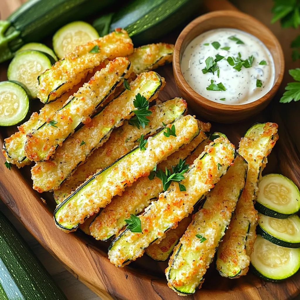 Für die Zucchini Fries benötigst du: - 2 mittelgroße Zucchini, in frittierähnliche Stäbchen geschnitten - 1 Tasse Semmelbrösel (am besten Panko) - ½ Tasse geriebener Parmesan - 1 großes Ei, verquirlt Diese Zutaten geben den Zucchini Fries ihren tollen Geschmack und die knusprige Textur. Die Zucchini bleiben innen weich, während die Panade außen schön knusprig wird. Für die perfekte Panade brauchst du: - 1 Teelöffel Knoblauchpulver - 1 Teelöffel Zwiebelpulver - ½ Teelöffel Paprika - Salz und Pfeffer nach Geschmack Diese Gewürze fügen viel Aroma hinzu. Du kannst auch andere Gewürze ausprobieren. Zum Beispiel passt etwas italienische Kräuter oder Chili gut dazu. Du solltest auch Ranch-Dressing bereitstellen: - ½ Tasse Ranch-Dressing zum Dippen Das Dressing macht die Zucchini Fries noch leckerer. Es bringt eine cremige Frische, die toll mit den würzigen Fries harmoniert. Du kannst auch andere Dips verwenden, wie Joghurt oder BBQ-Sauce. Experimentiere mit verschiedenen Geschmäckern! Zuerst schneiden wir die Zucchini. Nehmen Sie zwei mittelgroße Zucchini. Schneiden Sie sie in dünne Stäbchen, etwa 1,25 cm dick. Dünne Stäbchen garen gleichmäßiger. Legen Sie die geschnittenen Zucchini auf einen Teller. Jetzt richten wir die Panierstation ein. Nehmen Sie eine Schüssel und verquirlen Sie ein großes Ei. In einer anderen Schüssel mischen Sie die Semmelbrösel, den geriebenen Parmesan, Knoblauchpulver, Zwiebelpulver, Paprika, Salz und Pfeffer. Mischen Sie alles gut. Diese Mischung gibt den Zucchini den tollen Geschmack. Nehmen Sie ein Zucchinistäbchen. Tauchen Sie es zuerst in das verquirlte Ei. Lassen Sie das überschüssige Ei abtropfen. Dann wälzen Sie das Stäbchen in der Paniermischung. Drücken Sie leicht, damit die Panade gut haftet. Wiederholen Sie diesen Schritt für alle Zucchinistäbchen. So werden sie knusprig und lecker. Heizen Sie den Air Fryer auf 200°C (400°F) vor. Lassen Sie ihn etwa 5 Minuten laufen. Dies sorgt für eine gleichmäßige Garung der Zucchini-Stäbchen. Ein vorgeheizter Air Fryer ist wichtig für die perfekte Knusprigkeit. Legen Sie die panierten Zucchini-Stäbchen in den Korb des Air Fryers. Achten Sie darauf, dass sie in einer einzigen Schicht liegen. Garen Sie sie für 10-12 Minuten. Schütteln Sie den Korb zur Hälfte der Garzeit. So bräunen die Zucchini gleichmäßig. Sobald die Zucchini goldbraun und knusprig sind, nehmen Sie sie aus dem Air Fryer. Überprüfen Sie, ob sie knusprig genug sind. Wenn nicht, garen Sie sie für 1-2 Minuten länger. Platzieren Sie die Zucchini-Stäbchen auf einer Servierplatte. Servieren Sie das Ranch-Dressing in einer kleinen Schüssel daneben zum Dippen. Um die beste Panade zu erzielen, ist die Wahl der Semmelbrösel wichtig. Panko ist ideal, da es knuspriger ist. Wenn Sie die Zucchini-Stäbchen panieren, stellen Sie sicher, dass sie gleichmäßig mit der Mischung bedeckt sind. Drücken Sie die Panade leicht an, damit sie gut haftet. Ein weiterer Tipp ist, die Zucchini nach dem Schneiden etwas zu salzen. Dies hilft, die Feuchtigkeit zu entziehen und macht sie knuspriger. Ein häufiger Fehler ist, zu viel Ei an den Zucchini zu lassen. Lassen Sie überschüssiges Ei gut abtropfen. Ein weiterer Fehler ist, die Zucchini-Stäbchen zu dicht im Air Fryer zu lagern. Achten Sie darauf, dass sie in einer einzigen Schicht liegen, um gleichmäßiges Garen zu gewährleisten. Überprüfen Sie auch die Temperatur des Air Fryers. Wenn er nicht heiß genug ist, werden die Stäbchen nicht knusprig. Um die besten Ergebnisse zu erzielen, heizen Sie den Air Fryer immer vor. Frittieren Sie die Zucchini-Stäbchen in kleinen Portionen. So wird jede Charge schön knusprig. Sie können die Zucchini-Stäbchen während des Garens leicht schütteln, damit sie gleichmäßig bräunen. Wenn sie nach der empfohlenen Zeit nicht knusprig genug sind, garen Sie sie einfach für ein paar Minuten länger. {{image_4}} Wenn Sie Ihre Zucchini Fries aufpeppen möchten, gibt es viele Panade-Optionen. Statt Panko können Sie auch Maismehl verwenden. Es gibt einen tollen Crunch. Für eine glutenfreie Version probieren Sie Reismehl. Es sorgt für eine knusprige Textur. Sie können auch Nüsse wie Mandeln oder Cashews zerkleinern. Das bringt einen nussigen Geschmack. Um Ihren Zucchini Fries mehr Geschmack zu verleihen, fügen Sie Kräuter hinzu. Frischer Schnittlauch oder Petersilie machen viel aus. Geriebener Parmesan ist eine gute Wahl. Er verstärkt den Käsegeschmack. Ein Hauch von Zitronenschale gibt Frische. Wenn Sie es schärfer mögen, fügen Sie etwas Cayennepfeffer hinzu. Das sorgt für eine schöne Schärfe ohne Übertreibung. Wenn Sie eine vegane Version möchten, können Sie das Ei ersetzen. Verwenden Sie Leinsamen oder Chiasamen. Mischen Sie einen Esslöffel Samen mit drei Esslöffeln Wasser. Lassen Sie es ein paar Minuten quellen. Das ergibt eine gute Bindung. Statt Parmesan können Sie Hefeflocken nutzen. Sie sorgen für einen würzigen Geschmack ohne Milchprodukte. So bleibt Ihr Gericht lecker und pflanzenbasiert. Die Zucchini Fries sind am besten frisch. Wenn Sie jedoch Reste haben, lagern Sie sie in einem luftdichten Behälter. Legen Sie ein Papiertuch in den Behälter. Das saugt überschüssige Feuchtigkeit auf und hält die Fries knusprig. Stellen Sie sicher, dass die Fries vollständig abgekühlt sind, bevor Sie sie lagern. Um die Zucchini Fries wieder warm zu machen, nutzen Sie den Air Fryer oder den Ofen. Heizen Sie den Air Fryer auf 180°C (350°F) vor. Legen Sie die Fries in den Korb und erhitzen Sie sie für 5-7 Minuten. Im Ofen legen Sie die Fries auf ein Backblech. Backen Sie sie bei 180°C (350°F) für etwa 10 Minuten. So bleiben sie schön knusprig. Die Zucchini Fries halten sich im Kühlschrank etwa 2-3 Tage. Wenn Sie sie länger aufbewahren möchten, frieren Sie sie ein. Legen Sie die abgekühlten Fries in einen Gefrierbeutel. So können sie bis zu 2 Monate haltbar sein. Achten Sie darauf, die Luft herauszudrücken, bevor Sie den Beutel verschließen. Um die Zucchini weniger wässrig zu machen, solltest du sie zuerst salzen. Schneide die Zucchini in Stäbchen und lege sie in ein Sieb. Streue etwas Salz darüber und lasse sie für 15 Minuten stehen. Das Salz zieht die Feuchtigkeit heraus. Danach spülst du die Zucchini ab und trocknest sie mit einem Küchentuch. So bleiben die Zucchini fries knusprig und lecker. Ja, du kannst die Zucchini auch im Ofen zubereiten. Heize den Ofen auf 220°C vor. Lege die panierten Zucchini fries auf ein Backblech mit Backpapier. Achte darauf, dass sie nicht übereinander liegen. Backe sie für 20-25 Minuten und wende sie nach der Hälfte der Zeit. So bekommst du auch im Ofen eine schöne Knusprigkeit. Zu diesen Zucchini fries passt Ranch-Dressing sehr gut. Du kannst auch andere Dips ausprobieren, wie zum Beispiel Knoblauchsoße oder Avocado-Dip. Sogar eine scharfe Salsa oder ein frischer Joghurt-Dip passen hervorragend dazu. Die Auswahl an Dips macht das Essen noch spannender! Zucchini Fries sind lecker und einfach zu machen. Wir haben die besten Zutaten, eine Schritt-für-Schritt-Anleitung, und nützliche Tipps besprochen. Vergiss nicht, dass Variationen und Lagerung wichtig sind. Mit dem richtigen Wissen machst du perfekte Zucchini Fries, die knusprig sind. Jetzt bist du bereit, deine eigene Kreation zu zaubern und sie zu genießen. Probiere es aus und überrasche deine Freunde!