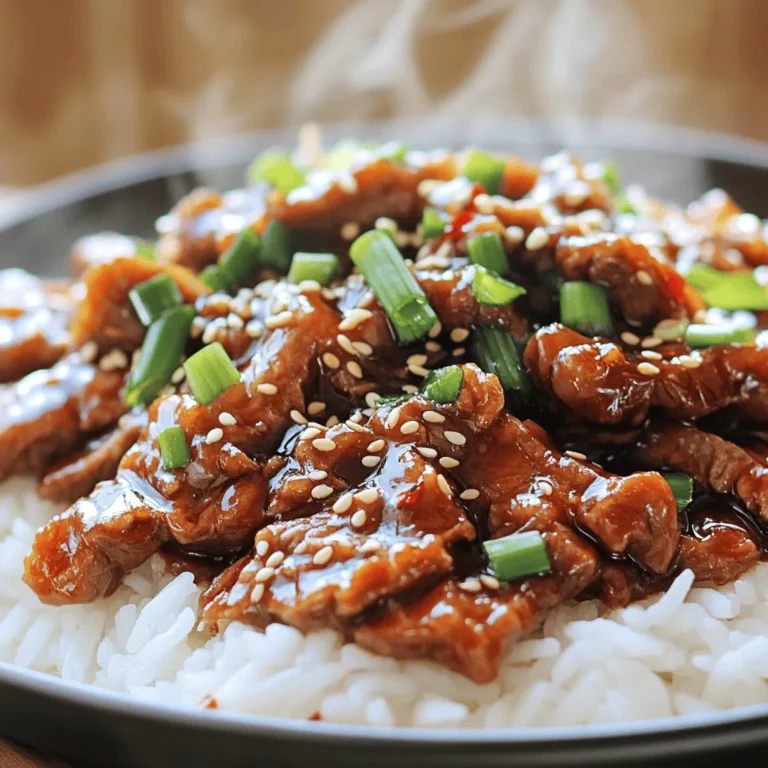Für ein köstliches Mongolian Beef benötigst du folgende Hauptzutaten: - 450g Flanksteak, dünn gegen die Faser geschnitten - 120ml Maisstärke - 3 Esslöffel Pflanzenöl - 1 Teelöffel frischer Ingwer, fein gehackt - 3 Knoblauchzehen, fein gehackt Diese Zutaten bilden die Basis für dein Gericht. Das Flanksteak gibt dem Rezept seinen reichen Geschmack. Die Maisstärke sorgt dafür, dass das Fleisch schön knusprig wird. Das Flanksteak ist ideal für Mongolian Beef. Es hat einen tollen Geschmack und bleibt zart. Achte darauf, es dünn zu schneiden, damit es schnell kocht. Du kannst auch Rinderfilet verwenden, wenn du es noch zarter magst. Für die leckere Sauce brauchst du: - 60ml Sojasauce (vorzugsweise natriumarm) - 60ml braunen Zucker - 125ml Frühlingszwiebeln, gehackt (weiße und grüne Teile getrennt) - 1/4 Teelöffel schwarzer Pfeffer - 1/4 Teelöffel rote Pfefferflocken (optional für zusätzliche Schärfe) Diese Zutaten geben der Sauce ihre süß-salzige Note. Die Sojasauce sorgt für Tiefe, während der braune Zucker die Süße bringt. Wenn du es schärfer magst, füge die roten Pfefferflocken hinzu. Zuerst schneiden wir das Flanksteak in dünne Streifen. Achte darauf, gegen die Faser zu schneiden. Das hilft, das Fleisch zart zu machen. Gib das Fleisch in eine große Schüssel. Füge die Maisstärke hinzu und vermische alles gut. Lass das Fleisch zehn Minuten ruhen. So kann es die Stärke aufnehmen. Nimm eine große Pfanne oder einen Wok. Erhitze das Pflanzenöl bei mittlerer bis hoher Hitze. Du weißt, dass es bereit ist, wenn es leicht schimmert. Jetzt kommt der spaßige Teil! Gib das marinierte Fleisch portionsweise ins heiße Öl. Brate jedes Stück zwei bis drei Minuten pro Seite. Es sollte goldbraun und knusprig sein. Leg das fertige Fleisch auf Küchenpapier, um überschüssiges Öl zu entfernen. In derselben Pfanne bleibt noch etwas Öl. Füge jetzt den gehackten Ingwer und Knoblauch hinzu. Brate sie für etwa 30 Sekunden an, bis sie aromatisch sind. Jetzt mixen wir die Sauce! Gib die Sojasauce, den braunen Zucker, schwarzen Pfeffer und rote Pfefferflocken in die Pfanne. Rühre alles gut um und lass die Mischung zwei bis drei Minuten köcheln, bis sie leicht eindickt. Gib das gebratene Fleisch zurück in die Pfanne. Vermische es gut mit der Sauce. Füge die weißen Teile der Frühlingszwiebeln hinzu und rühre nochmal um. Lass alles ein bis zwei Minuten kochen, bis es heiß ist. Vom Herd nehmen und mit den grünen Teilen der Frühlingszwiebeln sowie Sesamkörnern garnieren. Jetzt ist dein Mongolian Beef bereit zum Servieren! Um das beste Ergebnis beim Anbraten des Fleisches zu erzielen, gibt es einige Tipps. Zuerst ist es wichtig, das Flanksteak gut mit Maisstärke zu beschichten. Die Stärke hilft, das Fleisch knusprig zu machen. Achte darauf, das Öl heiß genug zu haben. Das Fleisch sollte beim Kontakt mit dem Öl zischen. Brate das Fleisch in kleinen Portionen an. Dies verhindert, dass die Temperatur des Öls sinkt. So bleibt das Fleisch schön braun und knusprig. Die Sauce ist der Schlüssel zu diesem Gericht. Du kannst sie nach deinem Geschmack anpassen. Füge mehr Sojasauce für einen salzigeren Geschmack hinzu. Für Süße kannst du mehr braunen Zucker verwenden. Wenn du es schärfer magst, probiere Sriracha oder einen Hauch von Chiliöl. Du kannst auch Ananas- oder Orangensaft hinzufügen, um eine fruchtige Note zu bekommen. Experimentiere mit verschiedenen Kräutern wie Koriander oder Basilikum für frische Aromen. Einige Küchenwerkzeuge machen das Kochen einfacher und besser. Ein Wok ist ideal für das Anbraten, da er die Hitze gut verteilt. Eine gute Schüssel hilft beim Mischen von Zutaten. Verwende einen Holzlöffel, um die Sauce gut zu rühren. Ein scharfes Messer ist wichtig, um das Fleisch richtig zu schneiden. Schließlich ist ein Schneidebrett hilfreich, um alles sicher zu schneiden und zu handhaben. {{image_4}} Mongolian Beef lässt sich leicht anpassen. Du kannst Tofu oder Tempeh verwenden. Schneide sie in kleine Stücke und mariniere sie wie das Fleisch. Brate sie dann wie im Rezept beschrieben. Das macht dein Gericht vegan und lecker. Du kannst auch Gemüse wie Zucchini oder Paprika hinzufügen. Diese schmecken toll in der Sauce. Wenn du es schärfer magst, füge mehr rote Pfefferflocken hinzu. Du kannst auch frische Chilis verwenden. Schneide sie klein und brate sie mit dem Ingwer und Knoblauch an. Das gibt deinem Gericht mehr Hitze und Geschmack. Überlege, Sriracha oder Chiliöl in die Sauce zu mischen. So wird es richtig würzig und aufregend. Mongolian Beef schmeckt am besten mit Reis oder Nudeln. Du kannst weißen Reis, braunen Reis oder sogar gebratene Nudeln wählen. Serviere dazu gedämpftes Gemüse wie Brokkoli oder Karotten. Diese Beilagen machen das Gericht ausgewogen und bunt. Vergiss nicht, mehr Sauce darüber zu geben. Das macht alles noch schmackhafter! Um die Reste von Mongolian Beef frisch zu halten, lege sie in einen luftdichten Behälter. Stelle sicher, dass du das Gericht abkühlen lässt, bevor du es verpackst. So bleibt der Geschmack erhalten und das Fleisch wird nicht zäh. Am besten nutzt du Behälter aus Glas oder BPA-freiem Plastik. Wenn du das Mongolian Beef aufwärmen möchtest, nutze eine Pfanne oder die Mikrowelle. In der Pfanne erhitzt du es bei mittlerer Hitze. Füge etwas Wasser oder Brühe hinzu, um das Gericht feucht zu halten. In der Mikrowelle solltest du das Beef in kurzen Intervallen aufwärmen, um ein Überkochen zu vermeiden. Decke es ab, damit der Dampf das Fleisch nicht austrocknet. Im Kühlschrank hält sich das Mongolian Beef bis zu drei Tage. Wenn du es länger aufbewahren möchtest, friere es ein. Im Gefrierfach bleibt es bis zu drei Monate frisch. Achte darauf, das Gericht gut zu verpacken, um Gefrierbrand zu vermeiden. So hast du immer ein schnelles und leckeres Gericht zur Hand. Um Mongolian Beef zart zu machen, mariniere ich das Flanksteak in Maisstärke. Das hilft, die Feuchtigkeit im Fleisch zu halten. Ich lasse das Fleisch auch 10 Minuten ruhen, damit die Stärke gut einziehen kann. So bleibt das Steak beim Braten saftig und zart. Ja, du kannst das Rezept leicht anpassen. Verdopple einfach die Zutaten für mehr Portionen. Achte darauf, das Fleisch in kleineren Mengen zu braten, um ein gleichmäßiges Garen zu gewährleisten. Das hält die Qualität des Gerichts hoch, auch wenn du mehr zubereitest. Mongolian Beef passt gut zu verschiedenen Beilagen. Ich empfehle gedämpften Reis oder gebratene Nudeln. Gemüse wie Brokkoli oder Karotten ergänzen das Gericht ebenfalls gut. Diese Beilagen bringen Farbe und Nährstoffe auf den Tisch. Das Rezept ist nicht von Natur aus glutenfrei. Sojasauce enthält Gluten. Du kannst jedoch glutenfreie Sojasauce verwenden, um das Gericht glutenfrei zu machen. Achte darauf, auch andere Zutaten zu überprüfen, falls du eine glutenfreie Diät einhalten musst. Mongolian Beef ist ein einfaches und schmackhaftes Gericht. Die Wahl der Zutaten ist entscheidend für den Geschmack. Wir haben die Hauptzutaten, die Zubereitung und nützliche Tipps behandelt. Auch Variationen und Lagerungshinweise waren wichtig. Denken Sie daran, das Fleisch gut zu marinieren und die Sauce nach Ihrem Geschmack anzupassen. So schaffen Sie ein Gericht, das immer gelingt. Genießen Sie die vielfältigen Möglichkeiten, die dieses Rezept bietet!