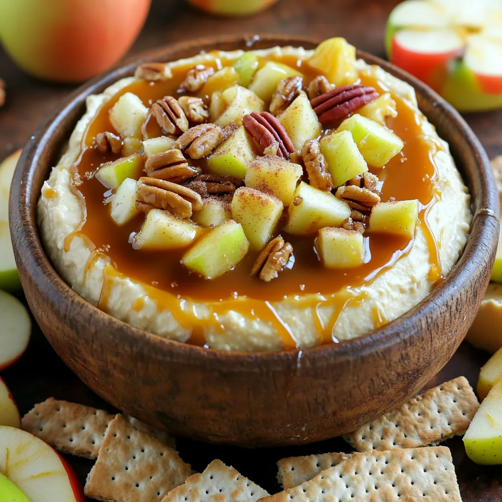 - 225 g Frischkäse, weich gemacht - 120 g Sauerrahm - 120 g Karamellsauce - 1 mittelgroßer Apfel, gewürfelt - 30 g gehackte Pekannüsse Frischkäse gibt dem Dip seine cremige Basis. Der Sauerrahm sorgt für einen leichten, sauren Geschmack. Karamellsauce bringt die Süße. Ein gewürfelter Apfel fügt frischen Crunch hinzu. Pekannüsse bringen eine nussige Tiefe in den Dip. - Zimtzucker - Graham-Cracker oder Apfelscheiben Zimtzucker, der aus Zimt und Zucker besteht, kann als Topping dienen. Graham-Cracker oder Apfelscheiben sind perfekt zum Dippen. Sie machen das Erlebnis noch besser. Experimentiere mit diesen Zutaten, um deinen perfekten Dip zu finden. Zuerst musst du den Frischkäse vorbereiten. Lass ihn auf Zimmertemperatur kommen. Das macht es einfacher, ihn cremig zu schlagen. Stelle alle Zutaten bereit, damit du schnell arbeiten kannst. Du brauchst: - 225 g Frischkäse, weich gemacht - 60 g Puderzucker - 1 Teelöffel Vanilleextrakt - 120 g Sauerrahm - 120 g Karamellsauce - 1 mittelgroßer Apfel, gewürfelt - 30 g gehackte Pekannüsse - Zimtzucker - Graham-Cracker oder Apfelscheiben Beginne mit dem Mischen der Hauptzutaten. Schlage den Frischkäse in einer großen Rührschüssel mit einem Handmixer. Mische ihn, bis er glatt und cremig ist. Gib dann den Puderzucker und den Vanilleextrakt hinzu. Mixe weiter, bis alles gut vermischt ist. Füge den Sauerrahm vorsichtig hinzu und rühre, bis er gut eingearbeitet ist. Träufle die Karamellsauce langsam ein und mische sanft. Die Mischung sollte leicht marmoriert sein. Jetzt kommen die gewürfelten Äpfel und die gehackten Pekannüsse. Hebe sie vorsichtig unter, damit sie gleichmäßig verteilt sind. Transferiere den Dip in eine Servierschüssel. Streiche die Oberfläche glatt. Träufle zusätzlich Karamellsauce darüber und bestreue den Dip mit Zimtzucker. Das gibt einen schönen Glanz und einen tollen Geschmack. Serviere den Dip mit Graham-Crackern oder Apfelscheiben. Jeder kann dann dippen und genießen! Um die perfekte Konsistenz für den Karamell-Apfel-Cheesecake-Dip zu erreichen, ist das Mischen der Zutaten sehr wichtig. Beginne mit dem weichen Frischkäse. Schlage ihn mit einem Handmixer, bis er glatt ist. Nach und nach füge den Puderzucker hinzu. So wird alles gleichmäßig und lecker. Verwende Raumtemperatur-Zutaten. Kalte Zutaten können klumpig werden. Lass den Frischkäse und den Sauerrahm zuerst draußen. Das macht das Mischen einfacher. Wenn alles gut kombiniert ist, wird der Dip schön cremig. Du kannst andere Nüsse verwenden, um den Dip zu verfeinern. Walnüsse passen gut zu den süßen Äpfeln. Probiere auch Mandeln für eine neue Note. Alternativen zur Karamellsauce bieten viele Möglichkeiten. Du könntest Schokoladensauce verwenden, wenn du Schokolade magst. Auch Honig oder Erdnussbutter können spannende Geschmäcker hinzufügen. Experimentiere mit verschiedenen Optionen, um deinen perfekten Dip zu finden. {{image_4}} Wenn du nach einer gesünderen Version des Karamell-Apfel-Cheesecake-Dips suchst, probiere leichten Frischkäse. Dieser hat weniger Fett, aber immer noch einen tollen Geschmack. Auch die Wahl des Zuckers kann einen großen Unterschied machen. Statt Puderzucker kannst du Süßstoffe wie Stevia oder Erythrit verwenden. Diese Optionen reduzieren die Kalorienzahl, ohne den süßen Geschmack zu verlieren. Für einen herbstlichen Twist füge Gewürze wie Zimt oder Muskatnuss hinzu. Diese Gewürze bringen die Aromen von Falläpfeln perfekt zur Geltung. Wenn du den Dip für Weihnachten zubereitest, probiere, einen Hauch von Lebkuchengewürz oder sogar Orangenschale hineinzugeben. Diese zusätzlichen Aromen machen den Dip festlich und besonders. Karamell-Apfel-Cheesecake-Dip ist am besten im Kühlschrank. Fülle ihn in einen luftdichten Behälter. So bleibt er frisch. Du kannst ihn bis zu fünf Tage aufbewahren. Achte darauf, ihn vor dem Servieren gut umzurühren. Haltbarkeit ist wichtig. Wenn du den Dip länger als fünf Tage hast, schmecke ihn vorher. Bei Anzeichen von Veränderung, wie Geruch oder Farbe, entsorge ihn. Du kannst diesen Dip auch einfrieren. Fülle ihn in einen gefrierfesten Behälter. Lass etwas Platz, da er beim Einfrieren expandiert. So bleibt der Dip bis zu drei Monate frisch. Um ihn aufzutauen, stelle den Behälter in den Kühlschrank. Dies dauert einige Stunden. Danach rühre den Dip gut um. Wenn die Konsistenz nicht perfekt ist, füge etwas Sauerrahm hinzu. So wird er wieder cremig. Du kannst den Dip bis zu fünf Tage im Kühlschrank aufbewahren. Stelle sicher, dass er gut abgedeckt ist, um Austrocknen zu vermeiden. Verwende eine luftdichte Box oder Folie, um die Frische zu sichern. Vor dem Servieren einfach gut umrühren, falls sich etwas getrennt hat. Ja, du kannst auch andere Früchte nutzen. Birnen oder Pfirsiche passen gut zu diesem Dip. Die Süße dieser Früchte ergänzt den Karamellgeschmack. Achte darauf, die Früchte klein zu schneiden, damit sie gut im Dip verteilt sind. So bleibt die Konsistenz schön cremig und lecker. Um den Dip vegan zu machen, ersetze den Frischkäse durch veganen Frischkäse. Nutze pflanzliche Sahne anstelle von Sauerrahm. Für die Karamellsauce, suche nach einer veganen Variante oder mache sie selbst mit Kokoszucker und pflanzlicher Butter. So hast du einen leckeren, veganen Dip, der ebenso gut schmeckt! Dieser Karamell-Apfel-Cheesecake-Dip ist einfach und lecker. Wir haben frischen Frischkäse, Sauerrahm, Karamellsauce, Äpfel und Pekannüsse verwendet. Die Zubereitung war leicht und die Tipps halfen bei der perfekten Konsistenz. Variationen mit anderen Nüssen oder Früchten machen es spannend. Achte auf die Lagerung, damit der Dip frisch bleibt. Nutze die Infos aus diesem Beitrag, um deinen nächsten Snack zu zaubern. Viel Spaß beim Genießen!