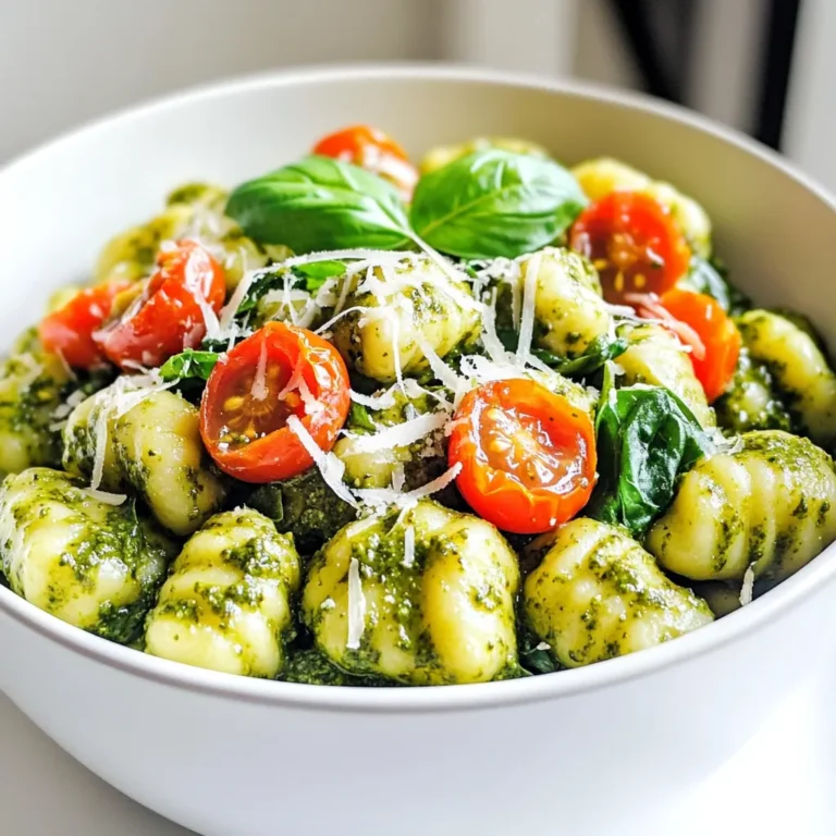 Für die perfekte Portion cremige Pesto-Gnocchi brauchst du: - 500 g Kartoffel-Gnocchi (fertig gekauft oder selbstgemacht) - 250 ml Sahne - 125 ml Basilikum-Pesto (fertig gekauft oder selbstgemacht) - 250 g Kirschtomaten, halbiert - 100 g frischer Spinat, grob gehackt - 50 g geriebener Parmesan - 2 Esslöffel Olivenöl - 2 Zehen Knoblauch, fein gehackt - Salz und Pfeffer nach Geschmack - Frische Basilikumblätter zur Dekoration Diese Zutaten machen dein Gericht besonders lecker und cremig. Frische Zutaten bringen den besten Geschmack. Kaufe die Gnocchi, wenn möglich, frisch. Achte darauf, dass die Kirschtomaten fest und rot sind. Der Spinat sollte knackig und grün sein. Verwende frisches Basilikum für die Dekoration. Das hebt die Farben und Aromen deines Gerichts. Falls du etwas nicht findest, hier sind einige Alternativen: - Statt Sahne kannst du auch eine pflanzliche Milch verwenden. - Verwende grünes Pesto, wenn du kein Basilikum-Pesto hast. - Frischkäse kann Parmesan ersetzen, wenn du keinen Käse magst. - Du kannst auch anderes Gemüse wie Zucchini oder Brokkoli hinzufügen. Diese Alternativen bieten dir mehr Flexibilität beim Kochen. So kannst du das Gericht nach deinem Geschmack anpassen. Um die besten Gnocchi zu machen, bereite alle Zutaten vor. Stelle sicher, dass du die Kirschtomaten halbiert hast und den Spinat grob gehackt ist. Die Gnocchi können gekauft oder selbstgemacht sein. Ich empfehle, frische Zutaten zu verwenden. Das gibt dem Gericht mehr Geschmack. Halte Salz, Pfeffer und Olivenöl bereit. Diese Zutaten bringen das Gericht zum Leben. 1. Erhitze das Olivenöl in einem großen Topf. Die Hitze sollte mittel bis hoch sein. 2. Füge den gehackten Knoblauch hinzu. Sautiere ihn für 1-2 Minuten. Achte darauf, dass er nicht verbrennt. 3. Gib die Kirschtomaten in den Topf. Brate sie für 3-4 Minuten, bis sie weich sind. 4. Gieße die Sahne in den Topf. Rühre das Basilikum-Pesto ein. Mische alles gut. 5. Füge die Gnocchi hinzu. Rühre vorsichtig um, damit sie die Sauce gut aufnehmen. 6. Lass die Mischung für 5-6 Minuten köcheln. Rühre gelegentlich, damit nichts anbrennt. 7. Sobald die Gnocchi zart sind, füge den gehackten Spinat und den Parmesan hinzu. Rühre um, bis der Käse schmilzt. 8. Schmecke das Gericht mit Salz und Pfeffer ab. Wenn die Sauce zu dick ist, füge Wasser hinzu. 9. Nimm den Topf vom Herd und lasse das Gericht eine Minute ruhen. Serviere die cremigen Pesto-Gnocchi in tiefen Tellern. Garniere sie mit frischen Basilikumblättern. Ein zusätzlicher Hauch von geriebenem Parmesan macht das Gericht noch besser. Ein kleiner Spritzer Olivenöl obenauf rundet das Gericht perfekt ab. Ein häufiger Fehler ist, die Gnocchi zu lange zu kochen. Achte darauf, sie nur bis zur gewünschten Zartheit zu garen. Wenn du die Gnocchi zu früh in die Sauce gibst, können sie matschig werden. Füge sie erst hinzu, wenn die Sauce bereit ist. Ein weiterer Fehler ist, den Knoblauch zu verbrennen. Halte die Hitze niedrig und rühre oft, um das Aroma zu bewahren. Für eine tolle Sauce mische das Pesto gut mit der Sahne. So verteilst du den Geschmack gleichmäßig. Wenn die Sauce zu dick ist, füge einfach etwas Wasser hinzu. Auch frischer Spinat sollte erst kurz vor dem Servieren hinzugefügt werden, damit er schön grün bleibt. Parmesan gibt der Sauce einen guten Geschmack. Verwende frischen, geriebenen Parmesan für das beste Ergebnis. Du kannst das Rezept leicht anpassen. Magst du es scharf? Füge etwas rote Pfefferflocken hinzu. Für einen anderen Geschmack probiere verschiedene Pestos, wie Rucola oder Tomate. Wenn du mehr Gemüse möchtest, füge Zucchini oder Paprika hinzu. Für mehr Protein kannst du Hähnchen oder Garnelen hinzufügen. Sei kreativ und mache das Rezept zu deinem eigenen! {{image_4}} Pesto ist nicht nur auf Basilikum beschränkt. Du kannst verschiedene Kräuter oder Nüsse verwenden. Ein klassisches Rezept ist das Pesto alla Genovese, aber du kannst auch Rucola oder Petersilie nutzen. Walnüsse oder Cashews sind tolle Alternativen zu Pinienkernen. Experimentiere mit verschiedenen Ölen, um den Geschmack zu verändern. Mische etwas Zitrone für eine frischere Note. Gemüse macht deine Gnocchi bunter und gesünder. Probier es mit Zucchini, Paprika oder Brokkoli. Diese Gemüsearten fügen nicht nur Farbe hinzu, sondern auch Textur. Du kannst sie einfach mit dem Knoblauch anbraten, bevor du die Sahne hinzufügst. Kirschtomaten sind perfekt, aber auch Erbsen oder Spinat geben einen guten Geschmack. Denke daran, saisonales Gemüse zu wählen. So bleibt das Gericht frisch und lecker. Wenn du mehr Protein in deinem Gericht möchtest, gibt es viele Optionen. Hähnchenbrust oder Garnelen passen hervorragend zu den Gnocchi. Brate sie separat an und füge sie am Ende hinzu. Tofu ist eine tolle pflanzliche Wahl. Es nimmt den Geschmack des Pestos gut auf. Denke an Kichererbsen für eine vegane Option. Diese machen das Gericht nahrhaft und sättigend. Wenn du Reste von den cremigen Pesto-Gnocchi hast, lass sie gut abkühlen. Fülle sie dann in einen luftdichten Behälter. So bleiben sie frisch. Du kannst sie bis zu drei Tage im Kühlschrank aufbewahren. Achte darauf, dass die Gnocchi in der Sauce liegen. Das verhindert, dass sie trocken werden. Um die Gnocchi aufzuwärmen, gib sie in eine Pfanne. Füge einen Esslöffel Wasser oder Sahne hinzu. Erhitze sie bei mittlerer Hitze. Rühre oft um, damit sie gleichmäßig warm werden. Du kannst auch die Mikrowelle nutzen. Stelle die Gnocchi in eine mikrowellengeeignete Schüssel. Decke sie mit einem feuchten Tuch ab und erwärme sie in kurzen Intervallen. Im Kühlschrank halten die Gnocchi bis zu drei Tage. Im Gefrierschrank kannst du sie bis zu drei Monate lagern. Achte darauf, sie gut einzufrieren. Teile sie in Portionen auf und verwende gefriergeeignete Beutel. So hast du immer eine schnelle Mahlzeit bereit. Die Zubereitung der Gnocchi dauert nur etwa 20 Minuten. Die Vorbereitungszeit liegt bei etwa 10 Minuten. Dies macht das Gericht schnell und einfach für jeden Tag. Ja, frisches Pesto ist eine tolle Wahl! Es kann den Geschmack der Gnocchi noch besser machen. Wenn du frisches Pesto verwendest, achte darauf, die Menge an Sahne etwas zu reduzieren, um die richtige Konsistenz zu erreichen. Pesto-Gnocchi sind sehr vielseitig. Du kannst sie mit einem frischen Salat servieren. Ein einfacher grüner Salat passt gut dazu. Auch gegrilltes Gemüse ist eine schöne Ergänzung. Ein Stück Brot zum Dippen ist ebenfalls eine gute Idee. In diesem Artikel haben wir die Hauptzutaten für cremige Pesto-Gnocchi besprochen. Ich habe Tipps zur Zubereitung und häufige Fehler aufgezeigt. Zudem gab es Variationen und Lagerungshinweise. Denke daran, dass frische Zutaten den Geschmack verbessern. Probiere verschiedene Pestos und Gemüse aus. So machst du das Gericht einzigartig. Du bekommst leckere Gnocchi, die Freunde und Familie begeistern. Lass deiner Kreativität freien Lauf und genieße das Kochen!