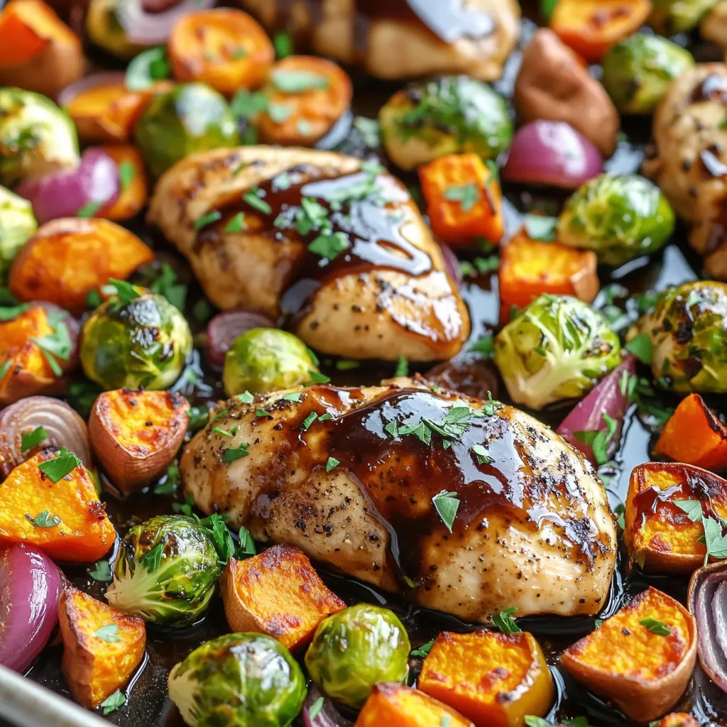 Für dieses leckere Rezept benötigst du: - 4 Hähnchenbrustfilets, ohne Haut und Knochen - 240 ml Balsamico-Essig - 2 Esslöffel Honig - 2 Esslöffel Olivenöl - 3 Knoblauchzehen, fein gehackt Diese Hauptzutaten bringen viel Geschmack und sind leicht zu finden. Hähnchenbrust wird saftig, während Balsamico eine tolle Süße verleiht. Honig verstärkt das Aroma und macht das Gericht besonders. Die Gewürze sind entscheidend für den Geschmack: - 1 Teelöffel getrockneter Thymian - 1 Teelöffel getrockneter Rosmarin - Salz und Pfeffer nach Geschmack Die Marinade ist einfach. Mische Balsamico, Honig, Olivenöl, Knoblauch, Thymian, Rosmarin, Salz und Pfeffer. Diese Mischung sorgt für ein tolles Aroma. Lass das Hähnchen in der Marinade ziehen, um den Geschmack zu intensivieren. Für die Herbstgemüse empfehle ich: - 2 Tassen Rosenkohl, halbiert - 2 mittelgroße Süßkartoffeln, geschält und gewürfelt - 1 rote Zwiebel, in Spalten geschnitten - 1 Paprika (beliebige Farbe), in Streifen geschnitten Du kannst auch anderes Gemüse verwenden. Karotten, Kürbis oder Brokkoli passen gut. Achte darauf, dass das Gemüse gleichmäßig schneidest, damit alles gleichmäßig gart. Das Gemüse wird süß und zart. Zuerst müssen wir den Ofen auf 220°C vorheizen. Das ist wichtig, damit das Hähnchen und das Gemüse gleichmäßig garen. Bereiten Sie eine große Schüssel für das Hähnchen und eine weitere für das Gemüse vor. So bleibt alles organisiert. In einer kleinen Schüssel mische ich den Balsamico-Essig, Honig, Olivenöl, gehackten Knoblauch, Thymian, Rosmarin, Salz und Pfeffer. Diese Marinade sorgt für tollen Geschmack. Geben Sie die Hähnchenbrustfilets in die große Schüssel und gießen Sie die Hälfte der Marinade darüber. Werfen Sie die Filets gut, damit sie gleichmäßig bedeckt sind. Lassen Sie sie dann ruhen, während Sie das Gemüse vorbereiten. Jetzt nehmen wir die andere große Schüssel. Kombinieren Sie die halbierten Rosenkohl, gewürfelten Süßkartoffeln, Zwiebelspalten und Paprikastreifen. Gießen Sie die restliche Marinade über das Gemüse und vermengen Sie alles gut. So nimmt das Gemüse den leckeren Geschmack auf. Auf einem großen Backblech lege ich die marinierten Hähnchenbrustfilets in die Mitte. Um sie herum platziere ich das Gemüse in einer Einzelschicht. Jetzt kommt das Ganze in den vorgeheizten Ofen. Backen Sie alles für 25-30 Minuten. Das Hähnchen sollte eine Innentemperatur von 75°C erreichen. Das Gemüse wird zart und leicht karamellisiert. Nach dem Backen lassen Sie das Blech fünf Minuten ruhen. Garnieren Sie das Gericht mit frisch gehackter Petersilie, bevor Sie es servieren. Die Marinierzeit ist wichtig für den Geschmack. Ich empfehle, das Hähnchen mindestens 30 Minuten zu marinieren. Wenn du Zeit hast, lass es über Nacht im Kühlschrank. So zieht die Marinade besser ein und macht das Hähnchen saftiger. Achte darauf, die Hähnchenbrust gleichmäßig mit der Marinade zu bedecken. Für das beste Ergebnis schneide das Gemüse gleichmäßig. Du kannst den Rosenkohl halbieren und die Süßkartoffeln in gleich große Würfel schneiden. So garen sie gleichmäßig. Gieße die Marinade großzügig über das Gemüse. Mische alles gut, damit jedes Stück den leckeren Geschmack aufnimmt. So wird das Gemüse zart und aromatisch. Nutze ein großes Backblech für diese Mahlzeit. Lege das Hähnchen in die Mitte und verteile das Gemüse gleichmäßig darum. Achte darauf, dass das Gemüse in einer einzigen Schicht liegt. So wird alles schön knusprig. Wenn du mehr Platz brauchst, benutze zwei Backbleche. Das hilft, das Hähnchen und das Gemüse gleichmäßig zu garen. {{image_4}} Wenn Sie kein Hähnchen mögen oder eine andere Proteinquelle möchten, probieren Sie Pute. Putenbrust hat einen ähnlichen Geschmack und bleibt saftig. Sie können auch Tofu verwenden, wenn Sie eine pflanzliche Option möchten. Tofu nimmt die Marinade gut auf. Für eine herzhaftere Variante können Sie Rindfleisch verwenden. Achten Sie darauf, die Garzeit anzupassen. Das Rezept ist sehr flexibel, wenn es um Gemüse geht. Statt Rosenkohl können Sie Brokkoli oder grüne Bohnen verwenden. Diese Gemüsesorten sind ebenfalls köstlich. Für mehr Süße können Sie Kürbis oder Karotten hinzufügen. Zucchini oder Paprika bringen frische Aromen. Kombinieren Sie verschiedene Farben für eine schöne Präsentation. Die Marinade ist der Schlüssel zu diesem Gericht. Sie können den Balsamico-Essig durch Apfelessig ersetzen, wenn Sie einen milderen Geschmack wollen. Fügen Sie verschiedene Kräuter hinzu, wie Oregano oder Basilikum, für neue Aromen. Für scharfe Liebhaber ist ein Hauch von Cayennepfeffer eine gute Idee. Experimentieren Sie mit Honig oder Ahornsirup für eine süßere Note. Wenn Sie Reste von Balsamico-Hühnchen und Herbstgemüse haben, lassen Sie sie zuerst abkühlen. Legen Sie die Reste in einen luftdichten Behälter. Sie können das Gericht bis zu drei Tage im Kühlschrank aufbewahren. Achten Sie darauf, dass das Hühnchen und das Gemüse gut abgedeckt sind, damit sie frisch bleiben. Zum Einfrieren ist es am besten, das Balsamico-Hühnchen und das Gemüse getrennt zu lagern. Fügen Sie jede Portion in einen gefrierfesten Beutel oder Behälter. Das Gericht hält sich bis zu drei Monate im Gefrierfach. Denken Sie daran, die Luft aus den Beuteln zu drücken, um Gefrierbrand zu vermeiden. Um die Reste aufzuwärmen, können Sie den Ofen oder die Mikrowelle nutzen. Für den Ofen heizen Sie ihn auf 180°C vor. Legen Sie das Hühnchen und das Gemüse in eine Auflaufform. Decken Sie die Form mit Alufolie ab, um das Austrocknen zu verhindern. Backen Sie es für 15-20 Minuten. In der Mikrowelle erwärmen Sie das Gericht in 1-2 Minuten Intervallen, bis es heiß ist. Achten Sie darauf, das Gericht zwischendurch umzurühren. Die Zubereitung dauert insgesamt etwa 45 Minuten. Davon sind 15 Minuten für die Vorbereitung nötig. Das Backen im Ofen nimmt 25 bis 30 Minuten in Anspruch. Diese Zeit reicht, um das Hühnchen und das Gemüse perfekt zu garen. Ja, du kannst das Hühnchen im Voraus marinieren. Lasse es bis zu 24 Stunden im Kühlschrank ruhen. So zieht der Geschmack besser ein. Bereite das Gemüse jedoch frisch vor, um die beste Textur zu erhalten. Zu Balsamico-Hühnchen passen viele Beilagen gut. Hier sind einige Ideen: - Quinoa oder Reis - Ein frischer grüner Salat - Knuspriges Brot - Gebratene grüne Bohnen Diese Beilagen ergänzen das Gericht und bringen Farbe auf den Tisch. Du kannst Balsamico-Essig durch verschiedene Essigsorten ersetzen. Probier Apfelessig oder Rotweinessig. Mische sie mit etwas Honig oder Zucker, um die Süße auszugleichen. So erhältst du ein ähnliches Geschmacksprofil. In diesem Artikel haben wir die wichtigen Zutaten und Schritte für das Balsamico-Hühnchen besprochen. Wir sahen uns die Hauptzutaten, Gewürze und mögliche Gemüsevariationen an. Die Schritt-für-Schritt-Anleitung half dir, das Gericht leicht zuzubereiten. Ich gab dir auch Tipps zur Marinade und Lagerung des Gerichts. Du kannst das Rezept an deine Vorlieben anpassen und verschiedene Beilagen ausprobieren. Koche einfach, habe Spaß dabei und genieße das Ergebnis.