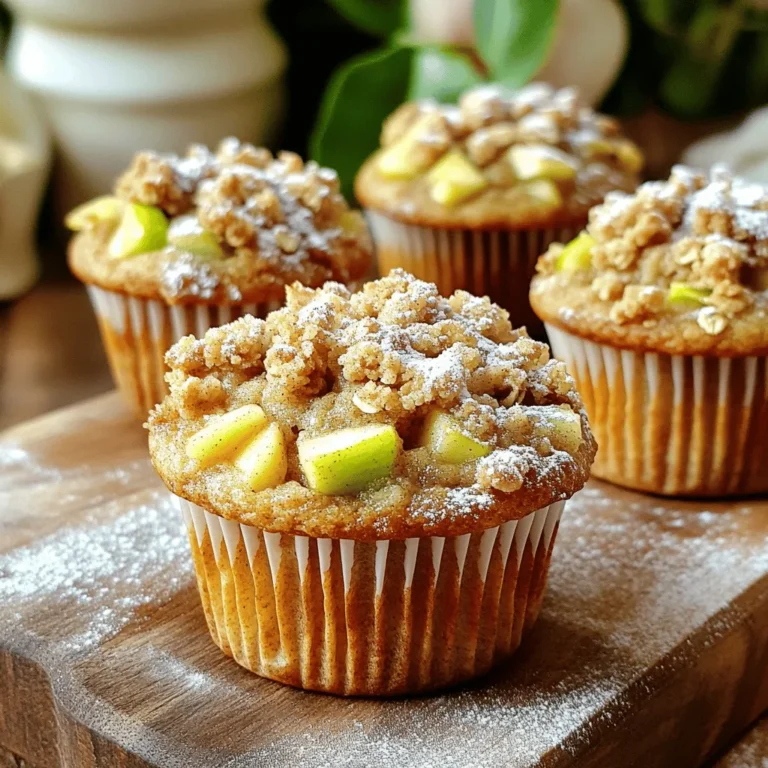 Für die Muffins benötigst du: - 1 ½ Tassen Weizenmehl - ½ Tasse brauner Zucker, fest gepackt - 1 Teelöffel Backpulver - ½ Teelöffel Natron - ½ Teelöffel Salz - 1 Teelöffel gemahlener Zimt - ½ Teelöffel Muskatnuss - 1 großes Ei - ½ Tasse ungesüßtes Apfelmus - ¼ Tasse Pflanzenöl - 1 Teelöffel Vanilleextrakt - 1 großer Apfel, geschält, entkernt und gewürfelt (idealerweise Granny Smith) Diese Zutaten machen die Muffins weich und saftig. Der Zimt und die Muskatnuss geben ihnen ein warmes Aroma. Das Apfelmus sorgt für Feuchtigkeit, während der frische Apfel Stücke für zusätzlichen Biss liefert. Für das Streusel-Topping brauchst du: - ½ Tasse Haferflocken - ¼ Tasse Weizenmehl - ¼ Tasse brauner Zucker - ½ Teelöffel gemahlener Zimt - 3 Esslöffel kalte Butter, in kleine Stücke geschnitten Die Streusel sind das Beste an diesen Muffins. Sie geben einen schönen Crunch und viel Geschmack. Die kalte Butter sorgt dafür, dass die Streusel knusprig werden. Zimt aus dem Topping ergänzt das Aroma der Muffins perfekt. Heize den Ofen auf 175°C vor. Das ist wichtig für gleichmäßiges Backen. Lege ein Muffinblech mit Papierförmchen aus oder sprühe es leicht mit Kochspray ein. So kleben die Muffins nicht fest. In einer großen Schüssel vermische das Weizenmehl, den braunen Zucker, das Backpulver, das Natron, das Salz, den Zimt und die Muskatnuss. Diese trockenen Zutaten sind die Basis für die Muffins. In einer separaten Schüssel rühre das Ei, das Apfelmus, das Pflanzenöl und den Vanilleextrakt glatt. Gieße die feuchten Zutaten in die trockenen Zutaten. Rühre vorsichtig, bis alles kombiniert ist. Achte darauf, dass du nicht übermixst. Das macht die Muffins zäh. Jetzt kommt der beste Teil! Hebe die gewürfelten Äpfel vorsichtig unter den Teig. Granny Smith Äpfel sorgen für einen tollen Geschmack und eine schöne Säure in deinen Muffins. Für die Streusel mische in einer kleinen Schüssel die Haferflocken, das Mehl, den braunen Zucker und den Zimt. Füge die kalten Butterstücke hinzu. Verwende deine Finger oder eine Gabel, um die Mischung zu einer krümeligen Konsistenz zu verarbeiten. Fülle den Muffinteig gleichmäßig in die vorbereiteten Muffinförmchen, etwa zu 2/3 voll. Streue die Streusel großzügig über jeden Muffin. Backe die Muffins im vorgeheizten Ofen für 18-20 Minuten. Du kannst testen, ob sie fertig sind, indem du einen Zahnstocher in die Mitte stichst. Wenn er sauber herauskommt, sind die Muffins fertig. Lass die Muffins etwa 5 Minuten im Blech auskühlen. Danach lege sie auf ein Kuchengitter, um vollständig auszukühlen. - Verwenden Sie das richtige Mischverhältnis. Messen Sie die Zutaten genau ab. Zu viel oder zu wenig kann den Teig verändern. - Vermeiden Sie das Übermixen des Teigs. Mischen Sie die feuchten und trockenen Zutaten nur, bis sie gerade kombiniert sind. Zu viel Rühren macht die Muffins hart. - Nutzen Sie frische Äpfel für mehr Geschmack. Granny Smith Äpfel sind ideal. Sie geben einen schönen, säuerlichen Kontrast zum süßen Teig. - Wechseln Sie die verwendeten Äpfel. Probieren Sie verschiedene Sorten wie Gala oder Fuji. Jede Sorte bringt ihren eigenen Geschmack mit. - Tauschen Sie die Gewürze für Variation aus. Fügen Sie Ingwer oder Nelken hinzu, um neue Aromen zu entdecken. Es gibt viele Möglichkeiten, um die Muffins spannend zu machen. {{image_4}} Um die Muffins glutenfrei zu machen, wählen Sie glutenfreies Mehl. Achten Sie darauf, ein gutes 1:1-Mehl zu verwenden. Es ersetzt Weizenmehl direkt. Die Textur bleibt ähnlich, und der Geschmack bleibt lecker. Glutenfreies Mehl bindet oft nicht so gut, also fügen Sie etwas mehr Apfelmus hinzu. So bleibt der Muffin feucht und lecker. Für eine vegane Version ersetzen Sie das Ei. Verwenden Sie ¼ Tasse Apfelmus oder ein Fläschchen Leinsamen. Mischen Sie einen Esslöffel Leinsamen mit drei Esslöffeln Wasser. Lassen Sie es einige Minuten stehen. Verwenden Sie pflanzliches Öl anstelle von Butter. Nutzen Sie auch pflanzliche Milch für mehr Feuchtigkeit. So bleiben die Muffins saftig und köstlich. Fügen Sie Nüsse oder Trockenfrüchte hinzu, um den Muffins mehr Biss zu geben. Walnüsse oder Pekannüsse passen gut. Sie bringen einen tollen Crunch. Trockenfrüchte wie Rosinen oder Cranberries geben eine süße Note. Mischen Sie etwa ½ Tasse dieser Zutaten in den Teig. So wird jedes Muffinstück zu einer Überraschung. Lagern Sie die Muffins bei Raumtemperatur. Nutzen Sie einen luftdichten Behälter. So bleiben sie frisch und lecker. Vermeiden Sie direkte Sonneneinstrahlung. Wenn Sie sie länger aufbewahren möchten, können Sie sie auch einfrieren. Die Muffins bleiben etwa fünf Tage frisch. Im Kühlschrank können sie sogar bis zu einer Woche halten. Zum Einfrieren sollten die Muffins vollständig abgekühlt sein. Wickeln Sie sie in Frischhaltefolie und dann in Alufolie. So bleibt der Geschmack erhalten. Im Gefrierschrank halten sie bis zu drei Monate. Zum Auftauen einfach bei Raumtemperatur lassen oder kurz in die Mikrowelle geben. Die Muffins sind im Kühlschrank etwa eine Woche haltbar. Sie bleiben frisch, wenn Sie sie in einem luftdichten Behälter aufbewahren. Wenn Sie sie länger aufbewahren möchten, können Sie die Muffins auch einfrieren. Wickeln Sie sie gut ein, um Gefrierbrand zu vermeiden. Im Gefrierfach halten sie bis zu drei Monate. Ja, Sie können andere Früchte verwenden. Birnen passen gut zu Zimt und geben eine süße Note. Auch Heidelbeeren oder Himbeeren sind lecker. Achten Sie darauf, die Früchte klein zu schneiden, damit sie gleichmäßig im Teig verteilt sind. Experimentieren Sie mit verschiedenen Früchten für neue Geschmäcker. Um die Streusel knusprig zu machen, verwenden Sie kalte Butter. Schneiden Sie die Butter in kleine Stücke und arbeiten Sie sie in die trockenen Zutaten ein. Vermeiden Sie es, die Mischung zu lange zu rühren. Wenn die Streusel krümelig sind, bleibt die Knusprigkeit beim Backen erhalten. Ein wenig zusätzliches braunes Zucker hilft auch. Du hast nun alle wichtigen Schritte und Tipps für köstliche Apfel-Zimt-Streuselmuffins. Wir haben die Hauptzutaten, die Zubereitung und die Lagerung besprochen. Denk daran, frische Zutaten bringen den besten Geschmack. Probiere die Variationen aus und finde deine Lieblingskombination. Mit richtigem Mixen und der Vorbereitung schaffst du perfekte Muffins. Frage die FAQs für weitere Tipps. Viel Spaß beim Backen!