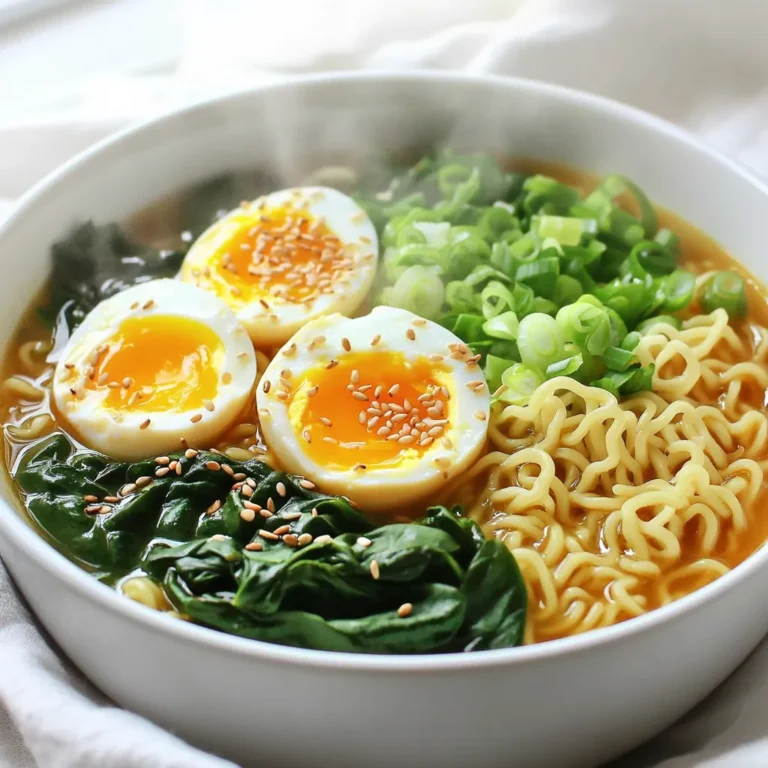 - 2 Packungen Instant-Ramen-Nudeln - 4 große Eier - 1 Esslöffel Chili Crisp Die Hauptzutaten sind einfach zu finden. Die Instant-Ramen-Nudeln bilden die Basis. Sie sind sehr schnell zuzubereiten. Eier geben Protein und eine cremige Textur. Chili Crisp bringt den besonderen Kick in das Gericht. - 2 Tassen Hühner- oder Gemüsebrühe - 1 Esslöffel Sojasauce - 1 Teelöffel Sesamöl Die Brühe ist wichtig für den Geschmack. Du kannst Hühner- oder Gemüsebrühe verwenden. Sojasauce sorgt für Tiefe und Umami. Das Sesamöl fügt einen nussigen Geschmack hinzu. Diese Flüssigkeiten machen die Ramen noch besser. - 1 Frühlingszwiebel, gehackt - 1 Tasse Babyspinat - 1 Teelöffel Sesamsamen zur Garnierung Gemüse bringt Frische und Farbe ins Gericht. Frühlingszwiebeln geben einen tollen Biss. Babyspinat ist gesund und fällt schnell zusammen. Sesamsamen sind knusprig und schön zum Garnieren. So wird deine Schüssel ein echter Hingucker. Um die perfekten jammy Eier zu machen, bringe einen kleinen Topf mit Wasser zum Kochen. Du solltest die Eier vorsichtig ins Wasser geben. Koche sie 6 bis 7 Minuten lang. Diese Zeit gibt dir einen weichen Kern. Nach dem Kochen gibst du die Eier in ein Eiswasserbad. Das stoppt den Garprozess. Lass sie abkühlen, bevor du sie schälst. Achte darauf, die Schale vorsichtig zu entfernen, um die schöne Form der Eier zu behalten. In einem anderen Topf erhitzt du die Hühner- oder Gemüsebrühe. Lass die Brühe zum Köcheln kommen. Jetzt ist es Zeit, die Ramen-Nudeln hinzuzufügen. Koche sie gemäß den Anweisungen auf der Verpackung. Normalerweise dauert das 3 bis 4 Minuten. Achte darauf, die Nudeln nicht zu lange zu kochen. So bleiben sie schön bissfest. Sobald die Nudeln fast gar sind, füge die Sojasauce, das Sesamöl und das Chili Crisp zur Brühe hinzu. Rühre gut um, damit die Nudeln gleichmäßig gewürzt werden. Eine Minute vor dem Ende der Kochzeit gib den Babyspinat in den Topf. Er wird durch die Hitze leicht zusammenfallen. Das gibt deinem Gericht frische Aromen und eine schöne Farbe. Um die perfekten jammy Eier zu machen, ist Timing wichtig. Koche die Eier für 6-7 Minuten. Dies gibt dir den gewünschten weichen Kern. Danach lege sie in Eiswasser. Das stoppt den Garprozess. Lass sie einige Minuten abkühlen, dann schäle sie vorsichtig. Alternative Kochmethoden sind auch möglich. Du kannst die Eier im Dampfer garen. Das dauert etwa 8 Minuten. Diese Methode hilft, die Schale leichter zu entfernen. Für mehr Geschmack kannst du andere Brühen verwenden. Gemüsebrühe ist eine gute Wahl für einen leichteren Geschmack. Hühnerbrühe gibt mehr Tiefe. Experimentiere mit verschiedenen Brühen, um deinen Favoriten zu finden. Zusätzliche Gewürze und Beilagen machen das Gericht spannend. Füge etwas Knoblauch oder Ingwer hinzu. Diese geben einen tollen Kick. Frisches Gemüse wie Paprika oder Brokkoli passt gut. So wird dein Ramen noch gesünder und bunter. Für Meal-Prep ist dieses Rezept perfekt. Koche eine große Menge Ramen und teile sie in Portionen auf. So hast du für die Woche leckere Mahlzeiten bereit. Anpassen der Portionen ist einfach. Du kannst die Zutaten einfach verdoppeln oder halbieren. So kannst du immer die richtige Menge für dich und deine Familie zubereiten. {{image_4}} Du kannst die Eier einfach weglassen, wenn du eine vegetarische oder vegane Version möchtest. Probiere stattdessen eine Avocado oder gebratene Tofu-Würfel. Diese Optionen sind nahrhaft und lecker. Verwende auch pflanzliche Brühen wie Gemüsebrühe. Sie liefern einen tollen Geschmack ohne tierische Produkte. Möchtest du mehr Protein? Füge Hühnchen oder Tofu hinzu. Koche das Hühnchen vorher und schneide es in Stücke. Tofu kannst du anbraten, um einen tollen Geschmack zu bekommen. Du kannst auch verschiedene Gemüsevariationen ausprobieren. Wie wäre es mit Brokkoli, Karotten oder Paprika? Diese bringen Farbe und Nährstoffe in dein Gericht. Wenn du es milder magst, wähle eine mildere Alternative zu Chili Crisp, wie süße Chilisauce. So bleibt der Geschmack lecker, aber nicht zu scharf. Du kannst auch zusätzliche scharfe Saucen hinzufügen, wenn du es würziger magst. Probiere Sriracha oder Gochujang für mehr Kick. - Lagerung im Kühlschrank: Ramen, die übrig bleiben, können gut im Kühlschrank aufbewahrt werden. Stellen Sie sicher, dass Sie die Nudeln und die Brühe getrennt lagern. So bleibt die Textur der Nudeln besser. Sie können Ramen bis zu drei Tage im Kühlschrank aufbewahren. - Einfrieren von übrig gebliebenen Ramen: Wenn Sie Ramen für längere Zeit aufbewahren möchten, können Sie sie einfrieren. Geben Sie die gekochten Nudeln in einen luftdichten Behälter. Sie können die Brühe auch einfrieren. Ramen halten sich bis zu zwei Monate im Gefrierfach. - Häufige Fehler vermeiden: Lagern Sie jammy Eier nicht in der Schale. Dies kann ihren Geschmack und die Textur beeinträchtigen. Schälen Sie die Eier zuerst und legen Sie sie in einen Behälter. Fügen Sie ein wenig Wasser hinzu, um die Eier frisch zu halten. - Haltbarkeit: Jammy Eier sind im Kühlschrank bis zu einer Woche haltbar. Überprüfen Sie die Eier vor dem Verzehr. Wenn sie unangenehm riechen oder die Farbe verändert haben, sollten Sie sie wegwerfen. Jammy Eier sind im Kühlschrank etwa 3 bis 4 Tage haltbar. Um sie frisch zu halten, lege sie in einen luftdichten Behälter. Achte darauf, die Eier nicht zu schälen, bis du bereit bist, sie zu essen. So bleiben sie länger frisch. Du kannst auch etwas Wasser in den Behälter geben, um die Luftfeuchtigkeit zu erhöhen. Das hilft, das Austrocknen der Eier zu verhindern. Ja, du kannst Ramen ohne Brühe machen. Viele Menschen nutzen Wasser oder einen einfachen Gemüsesaft als Basis. Du kannst auch Miso-Paste oder andere Saucen verwenden. Die Gewürze spielen eine große Rolle. Achte darauf, genug Geschmack hinzuzufügen. So bleibt das Gericht trotzdem lecker. Experimentiere mit verschiedenen Zutaten, um deinen eigenen Geschmack zu finden. Chili Crisp ist ein würziges Öl mit Knoblauch und Zwiebeln. Du kannst es kaufen oder selbst machen. Hier sind die Zutaten für selbstgemachtes Chili Crisp: - ½ Tasse Pflanzenöl - 2 Esslöffel rote Chiliflocken - 2 Teelöffel Knoblauch, gehackt - 1 Teelöffel Zwiebel, gehackt - 1 Teelöffel Sesamsamen Um es zuzubereiten, erhitze das Öl in einer Pfanne. Füge die Chiliflocken, den Knoblauch und die Zwiebel hinzu. Brate alles bei schwacher Hitze, bis es goldbraun ist. Lass das Öl abkühlen, bevor du es in ein Glas füllst. So hast du immer Chili Crisp zur Hand! Dieser Artikel hat gezeigt, wie man leckere Ramen mit jammy Eiern zubereitet. Wir haben die wichtigen Zutaten besprochen, einschließlich Brühe und Chili Crisp. Dann habe ich die Zubereitung Schritt für Schritt erklärt. Es gab hilfreiche Tipps zur Perfektionierung und Variationen, um die Ramen nach deinem Geschmack anzupassen. Denke daran, deine Ramen kreativ zu gestalten und neue Aromen auszuprobieren. So wird jede Schüssel einzigartig. Lass deinen Hunger auf leckere Ramen nicht warten!