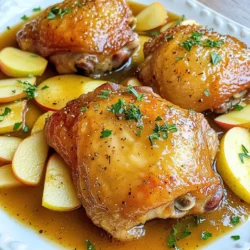 - 4 Hähnchenschenkel mit Knochen und Haut - 500 ml Apfelzider - 2 mittelgroße Äpfel (z.B. Honeycrisp oder Granny Smith), entkernt und in Scheiben geschnitten - 1 mittelgroße Zwiebel, in Scheiben geschnitten - 2 Knoblauchzehen, fein gehackt - 2 Teelöffel frische Thymianblätter (oder 1 Teelöffel getrockneter Thymian) - 1 Teelöffel gemahlener Zimt - 1 Esslöffel Olivenöl - Salz und Pfeffer nach Geschmack - 250 ml Hühnerbrühe - Frische Petersilie, gehackt (zum Garnieren) Wenn Sie die Zutaten für die Apfelzider geschmorten Hähnchenschenkel sammeln, denken Sie an die Qualität. Frische Hähnchenschenkel sorgen für einen saftigen Biss. Verwenden Sie aromatische Äpfel, um den Geschmack zu verstärken. Apfelzider bringt eine süße Tiefe in das Gericht. Die Zwiebel und der Knoblauch geben zusätzliche Aromen. Thymian und Zimt fügen eine warme Note hinzu. Olivenöl ist perfekt zum Anbraten. Zuletzt sorgt die Hühnerbrühe für die richtige Konsistenz der Sauce. Wenn Sie alles griffbereit haben, sind Sie bereit, ein köstliches Gericht zuzubereiten. Zuerst nimmst du die Hähnchenschenkel aus dem Kühlschrank. Trockne sie gründlich mit einem Küchentuch ab. Das macht die Haut knuspriger. Würze beide Seiten mit Salz, Pfeffer und gemahlenem Zimt. Das gibt dem Hähnchen einen tollen Geschmack. Erhitze in einem großen Topf das Olivenöl bei mittlerer bis hoher Hitze. Wenn das Öl heiß ist, leg die Hähnchenschenkel mit der Hautseite nach unten hinein. Brate sie etwa fünf Minuten lang, bis sie goldbraun sind. Wende die Schenkel und brate die andere Seite für weitere fünf Minuten. Nimm das Hähnchen danach aus dem Topf und stelle es beiseite. Gib die geschnittene Zwiebel in den Topf und brate sie drei Minuten lang. Rühre dabei häufig um, bis sie weich wird. Füge dann den gehackten Knoblauch und die frischen Thymianblätter hinzu. Sauté das Ganze für eine weitere Minute, bis es gut riecht. Gieße den Apfelzider und die Hühnerbrühe dazu. Rühre alles gut um und kratze den Boden des Topfes ab. Lege die angebratenen Hähnchenschenkel wieder in den Topf. Achte darauf, die Hautseite nach oben zu legen. Betten sie sanft in die Flüssigkeit. Verteile die Apfelscheiben darauf. Lass die Mischung auf kleiner Hitze simmern. Decke den Topf mit einem Deckel ab und reduziere die Hitze. Lasse die Hähnchenschenkel 30 bis 40 Minuten schmoren, bis sie zart sind und eine Innentemperatur von 75°C erreicht haben. - Temperatur und Würzung: Beginnen Sie mit Hähnchenschenkeln, die etwa Zimmertemperatur haben. Trocknen Sie die Schenkel gut ab. Würzen Sie sie großzügig mit Salz, Pfeffer und Zimt. Diese Gewürze geben den Hähnchenschenkeln einen schönen Geschmack und eine tolle Farbe. - Tipps für die Konsistenz: Wenn die Sauce nach dem Kochen zu dünn ist, lassen Sie sie ohne Deckel köcheln. Das hilft, die Flüssigkeit etwas zu reduzieren und die Sauce dicker zu machen. Rühren Sie regelmäßig um, damit nichts anbrennt. Sie können auch etwas Mehl oder Stärke hinzufügen, um die Sauce schnell zu verdicken. - Kombinationen und Beilagen: Dieses Gericht passt gut zu pürierten Kartoffeln oder knusprigem Brot. Die Sauce ist perfekt, um sie aufzusaugen. Sie können auch gedämpftes Gemüse oder einen frischen Salat dazu servieren. So haben Sie eine ausgewogene Mahlzeit, die lecker und sättigend ist. {{image_4}} Um den besten Geschmack zu erzielen, wählen Sie die richtigen Äpfel. Honeycrisp sind süß und knackig. Granny Smith haben einen tollen Säuregehalt. Sie bringen eine gute Balance. Andere gute Sorten sind Fuji und Gala. Diese Äpfel geben dem Gericht Tiefe und Geschmack. Sie können die Hähnchenschenkel im Topf oder im Ofen zubereiten. Das Kochen auf dem Herd gibt Ihnen mehr Kontrolle. Hier können Sie die Hähnchenhaut knusprig braten. Der Ofen sorgt für eine gleichmäßige Hitze. So bleiben die Schenkel zart. Beide Methoden sind lecker, also probieren Sie beide aus! Fügen Sie verschiedene Gewürze hinzu, um neue Aromen zu entdecken. Rosmarin passt gut zu Äpfeln und Hähnchen. Kurkuma kann eine schöne Farbe und Wärme bringen. Oder probieren Sie Ingwer für eine frische Note. Sie können auch etwas Honig für mehr Süße hinzufügen. Kreativität macht das Kochen spannend und lecker! Die Hähnchenschenkel bleiben im Kühlschrank bis zu drei Tage frisch. Achten Sie darauf, die Reste in einem luftdichten Behälter zu lagern. So bleibt das Aroma erhalten. Wenn Sie die Schenkel abgedeckt lassen, verhindern Sie ein Austrocknen. Überprüfen Sie vor dem Essen immer den Geruch und das Aussehen. Um die Hähnchenschenkel einzufrieren, lassen Sie sie zuerst abkühlen. Packen Sie sie dann in einen Gefrierbeutel. Drücken Sie die Luft heraus, bevor Sie den Beutel verschließen. So bleiben sie bis zu drei Monate haltbar. Zum Auftauen legen Sie die Schenkel einfach über Nacht in den Kühlschrank. Vermeiden Sie das Auftauen in der Mikrowelle, um die Textur zu erhalten. Die besten Methoden zum Wiedererwärmen sind im Ofen oder auf dem Herd. Im Ofen heizen Sie ihn auf 180 °C vor. Legen Sie die Hähnchenschenkel in eine Auflaufform und decken Sie sie mit Alufolie ab. Dies hilft, die Feuchtigkeit zu bewahren. Erhitzen Sie sie für etwa 20 Minuten oder bis sie heiß sind. Auf dem Herd können Sie die Schenkel in einer Pfanne mit etwas Brühe erwärmen. So bleiben sie saftig und zart. Die Hähnchenschenkel brauchen 30 bis 40 Minuten zum Schmoren. In dieser Zeit werden sie zart. Die Innentemperatur sollte 75°C erreichen. Wenn du die Schenkel länger schmoren lässt, werden sie noch zarter. Achte darauf, dass die Hitze niedrig bleibt. So bleibt die Sauce gut. Ja, du kannst das Rezept im Voraus zubereiten. Koche die Hähnchenschenkel und lasse sie abkühlen. Danach kannst du sie im Kühlschrank aufbewahren. Du kannst sie auch bis zu drei Monate einfrieren. Erhitze sie einfach vor dem Servieren. So sparst du Zeit an einem hektischen Tag. Ja, das Gericht ist gesund. Hähnchenschenkel sind eine gute Proteinquelle. Äpfel bringen Vitamine und Ballaststoffe. Apfelzider gibt einen tollen Geschmack und enthält Antioxidantien. Verwende frische Zutaten, um den Nährwert zu erhöhen. Achte darauf, nicht zu viel Salz hinzuzufügen. So bleibt das Gericht leicht und nahrhaft. Zusammenfassend haben wir die Hauptzutaten für unser Hähnchenschenkel-Rezept besprochen. Wir haben Schritte zum Braten und Schmoren gelernt. Tipps zur perfekten Sauce und verschiedene Variationen bieten viele Möglichkeiten. Denken Sie daran, dass die Aufbewahrung wichtig ist, um Frische zu garantieren. Egal, ob Sie mit Aromen experimentieren oder das Gericht im Voraus planen, es bleibt lecker! Nutzen Sie die Vorschläge, um dieses Gericht zu genießen und zu teilen. Viel Spaß beim Kochen!