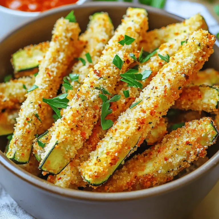 Für die Zucchini-Sticks brauchen Sie nur einige frische Zutaten. Hier sind die Hauptzutaten: - 2 mittelgroße Zucchini, in Sticks geschnitten - 1/2 Tasse geriebener Parmesan - 1/2 Tasse Semmelbrösel (vorzugsweise Panko für extra Knusprigkeit) - 2 Knoblauchzehen, fein gehackt - 2 Esslöffel Olivenöl Die Zucchini sind die Hauptzutat. Sie bringen Frische und einen milden Geschmack. Der Parmesan gibt den Sticks Würze und Tiefe. Die Gewürze machen den Unterschied in diesem Rezept. Hier sind die wichtigen Aromazutaten: - 1 Teelöffel italienische Gewürzmischung - 1/2 Teelöffel Paprika - Salz und Pfeffer nach Geschmack Die italienische Gewürzmischung bringt eine schöne Kräuternote. Paprika gibt einen leichten Rauchgeschmack. Achten Sie darauf, die Gewürze gut zu mischen. Um die Zucchini-Sticks zu verfeinern, können Sie einige optionale Zutaten verwenden: - Frische Petersilie, gehackt, zur Garnierung Die frische Petersilie sorgt für Farbe und einen frischen Biss. Sie können sie nach dem Frittieren oben drauf streuen. Diese kleinen Details machen das Gericht besonders ansprechend. Zuerst heize deinen Airfryer auf 200°C vor. Das sorgt für eine gute Basis. Jetzt schneide die Zucchini in Sticks. Achte darauf, dass sie gleichmäßig sind. Dann nimm eine große Schüssel. Vermische darin den geriebenen Parmesan, die Semmelbrösel, den gehackten Knoblauch, die italienische Gewürzmischung und die Paprika. Füge Salz und Pfeffer hinzu. Diese Mischung macht die Zucchini-Sticks lecker und knusprig. Jetzt gieße 2 Esslöffel Olivenöl über die Zucchini-Sticks. Mische alles gut durch, damit das Öl überall hinkommt. Das Öl hilft, dass die Panade gut haftet. Lege die Zucchini-Sticks in die vorbereitete Mischung. Tauche jeden Stick ein und drücke leicht, damit die Panade gut anhaftet. Lege die panierten Zucchini-Sticks in einer einzigen Schicht in den Korb des Airfryers. Achte darauf, dass sie nicht überlappen. Wenn der Korb voll ist, arbeite in mehreren Chargen. Frittiere die Zucchini-Sticks für etwa 10-12 Minuten. Schüttle den Korb einmal während des Frittierens. So werden alle Seiten gleichmäßig knusprig. Überprüfe die Zucchini-Sticks nach 10 Minuten. Sie sollten goldbraun und knusprig sein. Wenn sie noch nicht knusprig genug sind, frittiere sie für weitere 2 Minuten. Nimm die Zucchini-Sticks aus dem Airfryer und garniere sie mit frischer Petersilie. Serviere sie sofort mit deinem Lieblingsdip. Marinara oder cremiges Ranch-Dressing passen hervorragend dazu. So werden deine Zucchini-Sticks zum Hit! Beim Zubereiten von Zucchini-Sticks gibt es einige häufige Fehler. Der erste Fehler ist, die Zucchini nicht richtig vorzubereiten. Achte darauf, die Zucchini gut zu trocknen. Feuchtigkeit macht sie matschig. Ein weiterer Fehler ist, die Panade nicht gut haften zu lassen. Drücke die Zucchini-Sticks fest in die Semmelbrösel-Mischung. So bleibt die Panade während des Frittierens dran. Die perfekte Konsistenz für Zucchini-Sticks ist außen knusprig und innen zart. Um dies zu erreichen, verwende Panko-Semmelbrösel. Diese sind luftiger und machen die Sticks knuspriger. Achte auch auf die Frittiertemperatur. 200°C sind ideal. Schüttel den Korb während des Frittierens einmal. So werden die Sticks gleichmäßig knusprig. Die Wahl des richtigen Airfryers kann einen großen Unterschied machen. Achte darauf, dass dein Airfryer genug Platz hat. Eine große Fläche hilft, die Zucchini-Sticks gleichmäßig zu garen. Einige Modelle haben auch vorprogrammierte Einstellungen. Diese können dir helfen, die perfekte Frittierzeit zu finden. Wenn möglich, wähle einen Airfryer mit einem Korb, der leicht zu reinigen ist. So bleibt das Kochen einfach und schnell. {{image_4}} Du kannst die Zucchini-Sticks leicht anpassen. Probiere verschiedene Käsesorten wie Cheddar oder Gouda. Diese Käsesorten geben einen anderen Geschmack. Auch die Gewürze sind wichtig. Füge etwas Chili oder Kreuzkümmel hinzu für eine schärfere Note. Für einen mediterranen Touch kannst du Oregano oder Thymian verwenden. Diese Variationen bringen neue Aromen in dein Gericht. Wenn du eine vegane Version machen möchtest, ersetze den Parmesan. Nutze stattdessen eine Mischung aus Nährhefe und gemahlenen Nüssen. Diese Mischung gibt einen käsigen Geschmack ohne tierische Produkte. Du kannst auch Kichererbsenmehl verwenden. Das hilft, die Zucchini-Sticks gut zu binden. Verwende außerdem pflanzliche Semmelbrösel. Zucchini-Sticks sind perfekt als Snack oder Beilage. Sie passen gut zu einem frischen Salat. Ein einfacher grüner Salat mit Zitronen-Dressing ergänzt die Zucchini-Sticks gut. Du kannst auch einen Dip servieren. Marinara-Sauce ist klassisch, aber auch Hummus ist eine tolle Wahl. Für etwas mehr Würze probiere eine scharfe Salsa oder eine cremige Avocado-Dip. Um die Zucchini-Sticks frisch zu halten, kühle sie in einem luftdichten Behälter. Du kannst die Sticks auch einfrieren. Lege sie einfach auf ein Backblech und friere sie ein, bis sie fest sind. Danach packe sie in einen Gefrierbeutel. So bleiben sie bis zu drei Monate frisch. Wenn du die Zucchini-Sticks aufwärmen möchtest, benutze den Airfryer. Heize ihn auf 180°C vor. Lege die Sticks in den Korb und frittiere sie für etwa 5 Minuten. So werden die Sticks wieder knusprig. Vermeide die Mikrowelle, da die Zucchini-Sticks weich werden können. Im Kühlschrank halten sich die Zucchini-Sticks 2 bis 3 Tage. Achte darauf, sie gut verpackt aufzubewahren, damit sie nicht austrocknen. Wenn du sie länger aufbewahren möchtest, friere sie besser ein. So hast du immer einen leckeren Snack bereit! In einem Airfryer können Sie etwa 8 bis 10 Zucchini-Sticks auf einmal frittieren. Es ist wichtig, dass die Sticks eine einzige Schicht bilden. Wenn sie übereinander liegen, werden sie nicht gleichmäßig knusprig. Überfüllen Sie den Korb nicht. Arbeiten Sie stattdessen in mehreren Chargen, um die besten Ergebnisse zu erzielen. So bleiben die Sticks knusprig und lecker. Ja, frisch geriebener Parmesan ist eine großartige Wahl. Er hat einen stärkeren Geschmack und schmilzt besser. Wenn Sie frischen Parmesan verwenden, stellen Sie sicher, dass er fein gerieben ist. Dies hilft, dass die Panade gut haftet. Außerdem gibt es Ihnen die Möglichkeit, die Frische und Qualität des Käses zu genießen. Probieren Sie es aus! Zu Zucchini-Sticks passen viele Dips gut. Marinara-Sauce ist sehr beliebt. Sie können auch eine cremige Ranch-Dressing machen. Für etwas Würze ist eine scharfe Sauce eine tolle Wahl. Wenn Sie etwas Frisches möchten, versuchen Sie einen Joghurt-Dip mit Kräutern. Diese Dips machen Ihre Zucchini-Sticks noch schmackhafter. Experimentieren Sie mit verschiedenen Dips, um Ihre Favoriten zu finden! Zucchini-Sticks sind einfach zuzubereiten und lecker. Wir haben die Hauptzutaten und Gewürze besprochen. Außerdem gab es eine Schritt-für-Schritt-Anleitung für die Zubereitung im Airfryer. Tipps helfen, häufige Fehler zu vermeiden und die richtige Konsistenz zu erreichen. Verschiedene Variationen und Aufbewahrungshinweise machen die Zubereitung flexibel. Denke daran, mit Dips zu experimentieren. Die Zucchini-Sticks sind köstlich und passen zu vielen Gerichten. Probiere sie aus und genieße den Geschmack!