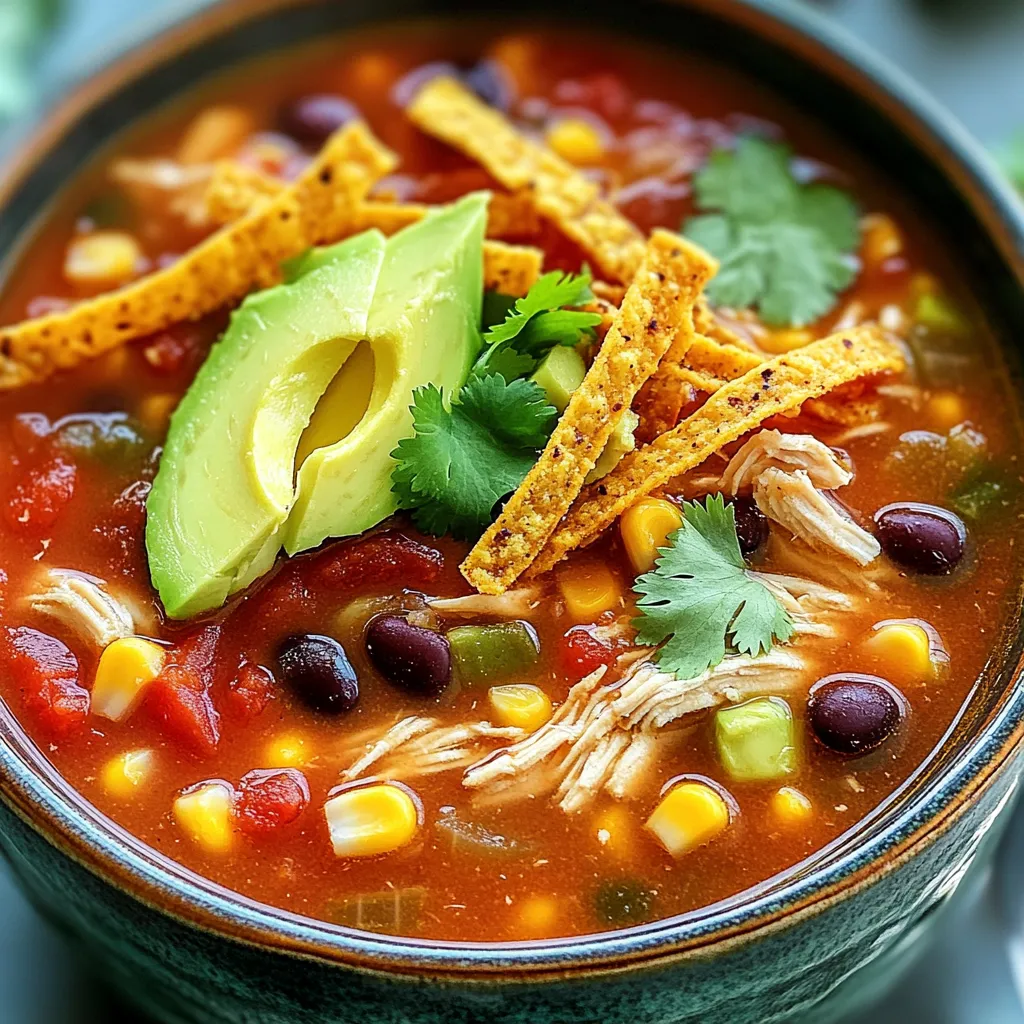- 450 g Hähnchenbrustfilets, ohne Haut und Knochen - 1 Dose (425 g) schwarze Bohnen, abgetropft und abgespült - 1 Dose (425 g) Mais, abgetropft - 1 Dose (410 g) gewürfelte Tomaten mit grünen Chilis - 1 mittlere Zwiebel, gewürfelt - 2 Knoblauchzehen, fein gehackt - 960 ml Hühnerbrühe Die Hauptzutaten sind entscheidend für den Geschmack. Hähnchenbrust gibt der Suppe eine leckere Basis. Schwarze Bohnen und Mais fügen Textur und Nährstoffe hinzu. Gewürfelte Tomaten bringen Frische und eine leichte Schärfe. - 1 Esslöffel Chili-Pulver - 1 Teelöffel Kreuzkümmel - 1 Teelöffel geräuchertes Paprikapulver - 1 Limette, ausgepresst - Salz und Pfeffer nach Geschmack - Frischer Koriander, gehackt - Tortilla-Streifen zum Bestreuen - Avocadoscheiben (optional) - Geriebener Käse (optional) Die Gewürze verleihen der Suppe ihren besonderen Kick. Chili-Pulver sorgt für Wärme, während Kreuzkümmel und Paprika einen rauchigen Geschmack bieten. Limette bringt eine frische Note, die die Aromen hebt. Garnierungen wie Koriander und Avocado machen die Suppe besonders. Legen Sie die Hähnchenbrustfilets gleichmäßig auf den Boden des Slow Cookers. Würzen Sie das Hähnchen mit Salz, Pfeffer und Gewürzen. Verwenden Sie Chili-Pulver, Kreuzkümmel und geräuchertes Paprikapulver, um Geschmack zu verleihen. Diese Würze macht die Suppe lecker und aromatisch. Verteilen Sie die gewürfelte Zwiebel und den gehackten Knoblauch gleichmäßig über das Hähnchen. Fügen Sie die abgetropften schwarzen Bohnen und den Mais hinzu. Dann kommen die gewürfelten Tomaten mit grünen Chilis dazu. Gießen Sie die Hühnerbrühe vorsichtig über alles, sodass es gut bedeckt ist. Dies sorgt für eine kräftige Brühe. Stellen Sie den Slow Cooker auf die niedrige Stufe für 6-8 Stunden oder auf die hohe Stufe für 3-4 Stunden ein. Diese Zeit sorgt dafür, dass das Hähnchen zart wird. Überprüfen Sie, ob das Hähnchen durchgegart ist. Es sollte leicht zerrissen werden können. Wenn dies der Fall ist, ist Ihre Suppe bereit für die nächsten Schritte. Um die perfekte Konsistenz zu erreichen, sollten Sie das Hähnchen richtig zerkleinern. Nach dem Kochen nehmen Sie die Hähnchenbrustfilets heraus und zerteilen sie mit zwei Gabeln. Dadurch wird das Fleisch zart und verteilt sich gut in der Suppe. Passen Sie die Suppe nach Geschmack an. Vielleicht möchten Sie mehr Limettensaft oder Gewürze hinzufügen. Probieren Sie die Suppe während des Kochens. So finden Sie den besten Geschmack. Planen Sie den Kochprozess gut. Stellen Sie sicher, dass Sie alle Zutaten bereit haben, bevor Sie beginnen. Wenn Sie die Suppe im Slow Cooker kochen, können Sie sich entspannen und andere Dinge erledigen. Warten Sie geduldig auf das Ergebnis. Lassen Sie die Suppe die volle Zeit kochen, um den besten Geschmack zu entwickeln. Nutzen Sie frische Zutaten für den besten Geschmack. Frisches Gemüse und Kräuter machen einen großen Unterschied. Achten Sie darauf, dass Ihre Bohnen und Tomaten von guter Qualität sind. Scheuen Sie sich nicht, Variationen auszuprobieren. Fügen Sie zum Beispiel Jalapeños für mehr Schärfe hinzu oder ersetzen Sie Hähnchen durch Bohnen für eine vegetarische Version. Experimentieren macht Spaß und führt zu neuen, leckeren Entdeckungen! {{image_4}} Für eine vegetarische Variante der Hähnchen Tortilla Suppe, tauschen Sie das Hähnchen gegen Tofu oder Tempeh aus. Diese Alternativen sind proteinreich und nehmen die Aromen gut auf. Wenn Sie ein noch gehaltvolleres Gericht wünschen, können Sie zusätzlich Kichererbsen hinzufügen. Für die Gemüseoptionen sind Paprika, Zucchini und Karotten ideal. Diese Gemüsesorten bringen Farbe und Textur in die Suppe. Sie geben einen süßen Geschmack, der die anderen Zutaten ergänzt. Wenn Sie es schärfer mögen, fügen Sie Jalapeños hinzu. Diese Peperoni bringen Feuer in die Suppe. Sie können sie frisch, eingelegt oder sogar in Pulverform verwenden. Passen Sie die Gewürze an, indem Sie mehr Chili-Pulver oder Cayennepfeffer hinzufügen. Dies verstärkt den Geschmack und die Schärfe der Suppe. Denken Sie daran, die Schärfe schrittweise zu erhöhen, um die richtige Balance zu finden. Tex-Mex-Variationen sind sehr beliebt. Fügen Sie schwarze Oliven oder Avocado hinzu, um den Geschmack zu erweitern. Auch Tortilla-Chips als Topping machen viel aus. Für asiatische Inspirationen können Sie Ingwer und Sojasauce hinzufügen. Diese Zutaten bringen einen neuen, aufregenden Geschmack in die Suppe. Fügen Sie auch etwas Kokosmilch hinzu, um eine cremige Konsistenz zu erreichen. Um die Hähnchen-Tortilla-Suppe frisch zu halten, bewahre sie im Kühlschrank auf. Fülle die Suppe in einen luftdichten Behälter. So bleibt sie bis zu fünf Tage gut. Wenn du die Suppe länger aufbewahren willst, friere sie ein. Gieße die Suppe in gefrierfeste Behälter und lasse etwas Platz für die Ausdehnung. Wenn du die Suppe aufwärmen möchtest, gibt es verschiedene Methoden. Du kannst sie in einem Topf auf dem Herd erhitzen. Rühre die Suppe gut um, damit sie gleichmäßig warm wird. Eine andere Möglichkeit ist die Mikrowelle. Erhitze die Suppe in kurzen Intervallen und rühre zwischendurch um. Achte darauf, dass die Suppe dampfend heiß ist. Dies verbessert den Geschmack und sorgt dafür, dass sie sicher zu essen ist. Überprüfe die Suppe vor dem Essen. Wenn sie schlecht riecht oder sich die Farbe ändert, wirf sie weg. Die maximale Lagerzeit im Kühlschrank beträgt fünf Tage. Im Gefrierfach kann die Suppe bis zu drei Monate halten. Achte darauf, sie gut zu verpacken, damit sie keine Gefrierbrände bekommt. Die Hähnchen-Tortilla-Suppe hält sich gut im Kühlschrank. Du kannst sie dort bis zu fünf Tage aufbewahren. Achte darauf, die Suppe in einem luftdichten Behälter zu lagern. So bleibt der Geschmack frisch. Wenn du sie länger aufbewahren möchtest, friere sie ein. Ja, gefrorenes Hähnchen funktioniert gut. Du kannst die gefrorenen Hähnchenbrustfilets direkt in den Slow Cooker legen. Achte darauf, dass du die Kochzeit erhöhst. Das Hähnchen braucht länger, um durchzugaren. Überprüfe die Kerntemperatur mit einem Fleischthermometer. Sie sollte mindestens 75 Grad Celsius betragen. Zu dieser Suppe passen viele leckere Beilagen. Hier sind einige Ideen: - Tortilla-Chips für zusätzlichen Crunch - Guacamole für einen cremigen Geschmack - Frischer Limettensaft für mehr Frische - Sauerrahm oder griechischer Joghurt als Topping - Gegrilltes Gemüse für einen gesunden Snack Experimentiere mit verschiedenen Beilagen, um dein perfektes Gericht zu finden! Diese Anleitung für Hähnchen-Tortilla-Suppe zeigt, wie einfach das Kochen ist. Wir haben die wichtigsten Zutaten, Gewürze und Varianten behandelt. Die Schritt-für-Schritt-Anleitung sorgt dafür, dass du keine Fehler machst. Mit den Tipps und Tricks erreichst du die perfekte Konsistenz und den besten Geschmack. Egal, ob du die klassische oder eine schärfere Variante wählst, du wirst begeistert sein. Gute Planung macht das Kochen noch einfacher. Genieße deine Suppe und experimentiere mit frischen Zutaten!