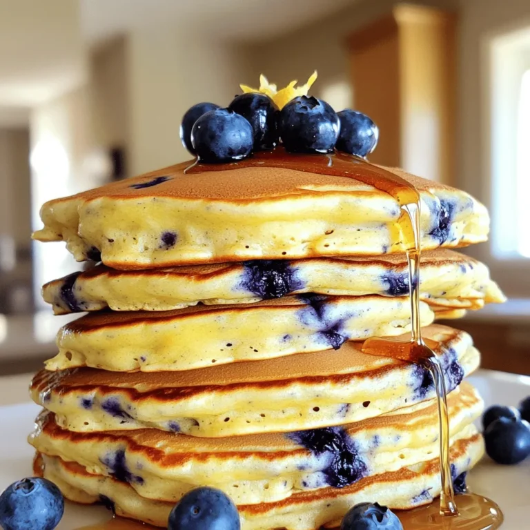 Um die perfekten luftigen Blaubeer-Zitronen-Ricotta-Pfannkuchen zu machen, benötigst du diese Zutaten: - 240 g Ricotta-Käse - 120 g Weizenmehl - 240 ml Buttermilch - 2 große Eier - 50 g Zucker - Schale von 1 Zitrone - 2 Esslöffel Zitronensaft - 1 Teelöffel Backpulver - 1/2 Teelöffel Natron - 1/4 Teelöffel Salz - 150 g frische Blaubeeren - Butter oder Öl zum Braten - Ahornsirup zum Servieren Diese Pfannkuchen sind nicht nur lecker, sondern auch nahrhaft. Eine Portion hat etwa: - Kalorien: 320 - Eiweiß: 10 g - Fett: 15 g - Kohlenhydrate: 40 g - Zucker: 12 g Die Kombination aus Ricotta und Buttermilch macht sie besonders saftig und proteinreich. Falls du einige Zutaten nicht finden kannst, hier sind einige Alternativen: - Ricotta-Käse: Du kannst Hüttenkäse oder Quark verwenden. Diese Optionen geben eine ähnliche Textur. - Buttermilch: Mische einfach 240 ml Milch mit 1 Esslöffel Zitronensaft oder Essig. Lass es kurz ruhen. - Weizenmehl: Verwende Dinkelmehl oder eine glutenfreie Mehlmischung für eine glutenfreie Version. - Zucker: Honig oder Ahornsirup sind tolle Alternativen. Sie bringen auch einen leckeren Geschmack mit. Beginne mit einer großen Schüssel. Vermenge den Ricotta-Käse, die Buttermilch, die Eier, die Zitronenschale und den Zitronensaft. Rühre gut, bis alles glatt ist. In einer anderen Schüssel siebe das Weizenmehl, den Zucker, das Backpulver, das Natron und das Salz. Das Sieben hilft, Klumpen zu vermeiden. Füge die trockenen Zutaten langsam zur Ricottamischung hinzu. Rühre vorsichtig, bis alles gerade vermischt ist. Ein paar Klümpchen sind in Ordnung. Hebe dann die frischen Blaubeeren vorsichtig unter den Teig. Achte darauf, dass sie gleichmäßig verteilt sind. Erhitze eine beschichtete Pfanne oder Grillplatte auf mittlerer Hitze. Füge eine kleine Menge Butter oder Öl hinzu, um die Oberfläche leicht zu beschichten. Gieße für jeden Pfannkuchen etwa 60 ml des Teigs in die Pfanne. Koche die Pfannkuchen, bis Blasen auf der Oberfläche erscheinen. Das dauert etwa 2-3 Minuten. Die Ränder sollten fest aussehen. Wende die Pfannkuchen vorsichtig und koche sie weitere 2-3 Minuten. Sie sollten goldbraun und durchgebacken sein. Wiederhole den Vorgang mit dem restlichen Teig. Bei Bedarf füge mehr Butter oder Öl hinzu. Beim Wenden der Pfannkuchen ist Geduld wichtig. Verwende einen großen, flachen Spatel. Schiebe ihn vorsichtig unter den Pfannkuchen. Heben den Pfannkuchen nicht zu schnell an. Das kann ihn zerreißen. Wenn er fest aussieht und Blasen hat, ist es Zeit zu wenden. Übe sanften Druck auf den Spatel aus, um den Pfannkuchen zu heben. So bleibt er ganz und schön. Um die perfekte Konsistenz für deine Pfannkuchen zu bekommen, achte auf die Mischung. Mische den Ricotta, die Buttermilch, die Eier, den Zitronenabrieb und den Zitronensaft gut, bis alles glatt ist. Beim Hinzufügen der trockenen Zutaten, rühre vorsichtig. Kleine Klumpen sind okay. Übermixen macht die Pfannkuchen zäh. Die richtige Mischung sorgt für fluffige Pfannkuchen. Ein häufiger Fehler ist, die Zutaten zu lange zu mischen. Das kann die Textur ändern. Achte darauf, die frischen Blaubeeren behutsam unter den Teig zu heben. Wenn du sie zu stark rührst, zerplatzen sie. Verwende auch die richtige Hitze. Zu hohe Hitze kann die Außenseite verbrennen, während die Innenseite roh bleibt. Mit mittlerer Hitze bekommst du das beste Ergebnis. Serviere die Pfannkuchen warm auf einem schönen Teller. Staple sie übereinander und füge einen Spritzer Zitronenschale hinzu. Ein Löffel frische Blaubeeren obenauf sieht toll aus. Ein leichtes Bestäuben mit Puderzucker sorgt für extra Süße. Ahornsirup passt perfekt dazu. Du kannst auch Joghurt oder Schlagsahne für einen cremigen Geschmack verwenden. {{image_4}} Wenn Sie keine Blaubeeren haben, probieren Sie andere Früchte. Himbeeren, Erdbeeren oder sogar Bananen sind tolle Optionen. Diese Früchte bringen eine neue Frische in die Pfannkuchen. Achten Sie darauf, die Früchte klein zu schneiden. Das sorgt für eine gleichmäßige Verteilung im Teig. Für eine glutenfreie Version nutzen Sie glutenfreies Mehl. Es gibt viele gute Mischungen im Handel. Diese sind oft eine 1:1-Alternative zu Weizenmehl. Sie können auch Mandelmehl oder Kokosmehl verwenden. Diese Mehle fügen einen interessanten Geschmack hinzu. Achten Sie darauf, die Flüssigkeit anzupassen, da diese Mehle manchmal mehr Feuchtigkeit benötigen. Um den Geschmack zu variieren, fügen Sie Zimt oder Muskatnuss hinzu. Diese Gewürze passen gut zu den Zitronenaromen. Auch ein Schuss Vanilleextrakt kann Wunder wirken. Experimentieren Sie mit diesen Aromen, um neue Geschmackserlebnisse zu schaffen. Außerdem können Sie die Schale von Limetten oder Orangen verwenden. Diese geben den Pfannkuchen eine fruchtige Note. Wenn du Pfannkuchen übrig hast, ist das kein Problem! Lass sie zuerst auf Raumtemperatur abkühlen. Danach lege sie in einen luftdichten Behälter. Du kannst sie bis zu drei Tage im Kühlschrank aufbewahren. Wenn du mehr Zeit hast, friere sie einfach ein. Lege sie in eine Schicht auf ein Backblech und friere sie für etwa eine Stunde ein. Dann kannst du sie in einen Behälter umfüllen. So bleiben sie frisch für bis zu zwei Monate. Das Aufwärmen ist einfach! Du kannst die Pfannkuchen in der Mikrowelle aufwärmen. Lege einen Pfannkuchen auf einen Teller und decke ihn mit einem feuchten Papiertuch ab. Erwärme ihn etwa 30 Sekunden lang. Alternativ kannst du sie auch in einer Pfanne auf mittlerer Hitze aufwärmen. So werden sie knusprig. Wende sie nach ein oder zwei Minuten um. Um die Pfannkuchen länger frisch zu halten, achte darauf, dass sie gut verpackt sind. Verwende Frischhaltefolie oder Aluminiumfolie, um die Feuchtigkeit zu halten. Du kannst auch kleine Portionen einfrieren. So hast du immer einen leckeren Snack bereit. Wenn du sie aufwärmst, werden sie fast wie frisch gemacht! Um die Pfannkuchen fluffig zu machen, benutze frische Zutaten. Du solltest auch darauf achten, den Teig nicht zu stark zu mischen. Ein paar Klümpchen sind in Ordnung. Das Backpulver und Natron helfen, die Pfannkuchen beim Kochen aufzulockern. Wichtig ist auch, die Pfanne richtig vorzuheizen. So bekommst du eine schöne goldene Farbe und eine luftige Textur. Ja, du kannst die Ricotta ersetzen. Quark oder griechischer Joghurt sind gute Alternativen. Diese Optionen geben den Pfannkuchen auch eine cremige Konsistenz. Achte darauf, dass die Konsistenz ähnlich ist, um das gleiche Ergebnis zu erreichen. Du kannst auch eine vegane Alternative wie Seidentofu verwenden, wenn du eine pflanzliche Option suchst. Die Pfannkuchen bleiben im Kühlschrank etwa drei Tage frisch. Lege sie in einen luftdichten Behälter, damit sie nicht austrocknen. Wenn du sie länger aufbewahren möchtest, friere sie ein. So bleiben sie bis zu drei Monate haltbar. Zum Aufwärmen kannst du die Pfannkuchen einfach in der Mikrowelle oder in einer Pfanne erhitzen. Du hast nun alles, um köstliche Pfannkuchen selbst zu machen. Wir haben die Zutaten, deren Nährwerte und Ersatzoptionen besprochen. Dann haben wir die Schritt-für-Schritt-Anleitung für den perfekten Teig und das Wenden behandelt. Weiterhin gab es wertvolle Tipps, häufige Fehler zu vermeiden und die besten Toppings. Du hast auch Variationen wie glutenfreie Optionen kennengelernt. Zum Schluss haben wir die richtige Lagerung und häufige Fragen geklärt. Nutze diese Tipps, um deine Pfannkuchen einfach und lecker zu gestalten!