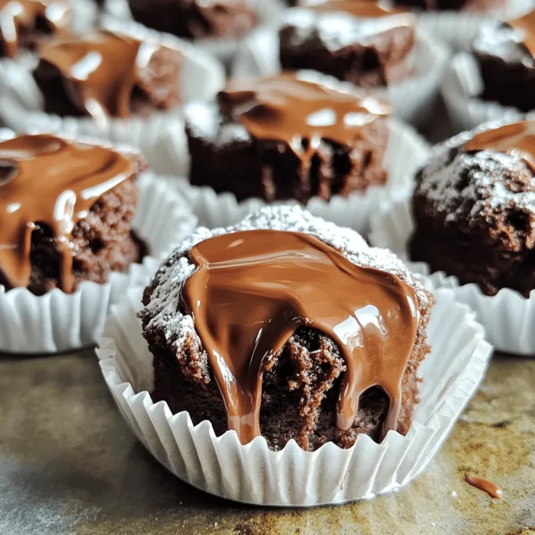 Für die Nutella Brownie Bites benötigst du: - 1 Tasse Nutella - 2 große Eier - 1/2 Tasse Weizenmehl - 1/4 Teelöffel Salz - 1/4 Teelöffel Backpulver - 1/2 Tasse Schokoladenstückchen (optional) - Puderzucker zum Bestäuben (optional) Diese Zutaten sind einfach zu finden und machen den Teig lecker und schokoladig. Nutella ist der Hauptbestandteil. Sie gibt den Brownies ihren reichen Geschmack. Die Eier helfen beim Binden. Mehl gibt Struktur. Salz bringt den Geschmack hervor. Backpulver sorgt für die fluffige Textur. Achte darauf, dass du frische Eier verwendest. Sie wirken sich auf die Konsistenz aus. Wenn du Schokoladenstückchen hinzufügst, wird der Schokoladengeschmack intensiver. Puderzucker ist eine schöne Ergänzung, aber optional. Wenn du kein Weizenmehl verwenden möchtest, probiere Mandelmehl. Es gibt den Brownies einen nussigen Geschmack. Für eine glutenfreie Option kannst du auch glutenfreies Mehl nutzen. Wenn du vegan bist, ersetze die Eier durch Apfelmus oder Leinsamen. Das verändert die Textur etwas, aber die Brownies bleiben lecker. Heizen Sie Ihren Ofen auf 175°C vor. Nehmen Sie ein Mini-Muffin-Blech. Legen Sie es mit Mini-Cupcake-Förmchen aus oder sprühen Sie es mit Antihaft-Kochspray ein. Dies hilft, die Brownies leicht herauszunehmen. Geben Sie 1 Tasse Nutella in eine mittelgroße Schüssel. Fügen Sie 2 große Eier hinzu. Verwenden Sie einen Schneebesen, um die Mischung gut zu verrühren. Rühren Sie, bis die Mischung glatt ist. Sie sollte eine schöne, gleichmäßige Konsistenz haben. Nehmen Sie 1/2 Tasse Weizenmehl, 1/4 Teelöffel Salz und 1/4 Teelöffel Backpulver. Sieben Sie diese Zutaten in die Schüssel. Heben Sie die trockenen Zutaten vorsichtig unter die feuchte Mischung. Rühren Sie nicht zu lange, um die Konsistenz der Brownies zu bewahren. Verteilen Sie die Mischung gleichmäßig in die vorbereiteten Mini-Muffin-Tassen. Füllen Sie jede Tasse etwa zu 3/4 voll. So haben die Brownies genug Platz zum Aufgehen. Backen Sie die Brownie-Bites für 10-12 Minuten. Überprüfen Sie die Oberflächen; sie sollten fest sein. Stecken Sie einen Zahnstocher in die Mitte. Wenn er mit feuchten Krümeln herauskommt, sind die Brownies fertig. Nehmen Sie das Muffin-Blech aus dem Ofen. Lassen Sie die Brownie-Bites 5 Minuten im Blech abkühlen. Dann übertragen Sie sie auf ein Kuchengitter, um vollständig abzukühlen. Streuen Sie nach Belieben Puderzucker darüber, wenn sie kalt sind. Das gibt einen schönen, süßen Touch. Ein häufiger Fehler ist es, die trockenen Zutaten zu lange zu rühren. Das führt zu zähen Brownies. Rühren Sie nur, bis alles gerade vermischt ist. Achten Sie auch darauf, den Ofen gut vorzuwärmen. Ein kalter Ofen kann die Backzeit verlängern und die Textur ändern. Die Konsistenz ist der Schlüssel zu einem gelungenen Brownie. Um eine weiche und fudgy Textur zu erhalten, achten Sie darauf, die Brownies nicht zu lange zu backen. Ein Zahnstocher sollte feuchte Krümel zeigen, wenn Sie ihn herausziehen. Lassen Sie die Brownies nach dem Backen im Blech abkühlen, um die Feuchtigkeit zu halten. Um Ihre Brownie-Bites ansprechend zu präsentieren, bestäuben Sie sie mit Puderzucker. Das gibt einen hübschen Kontrast zur dunklen Schokolade. Sie können auch bunte Streusel oder Schokoladensauce verwenden. Servieren Sie sie in einer schönen Schüssel oder auf einem Teller, um einladend zu wirken. {{image_4}} Wenn du deinen Nutella Brownie Bites mehr Geschmack geben möchtest, füge Schokoladenstückchen oder Nüsse hinzu. Die Schokoladenstückchen bringen mehr Schokoladengeschmack. Nüsse wie Walnüsse oder Haselnüsse geben einen tollen Crunch. Mische sie einfach in den Teig, bevor du ihn in die Muffin-Tassen füllst. Achte darauf, dass du die Menge nicht übertreibst. So bleiben die Brownie Bites schön saftig. Möchtest du glutenfreie Brownie Bites? Ersetze das Weizenmehl durch Mandelmehl oder eine glutenfreie Mehlmischung. Achte darauf, dass die Mischung gut bindet. Für vegane Brownie Bites kannst du die Eier durch Apfelmus oder Leinsamen ersetzen. Nutella hat jedoch Milchbestandteile. Wähle eine pflanzliche Schokoladencreme, um die vegane Version zu machen. Ein kleiner Trick, um deine Brownie Bites interessanter zu gestalten, ist die Zugabe von Gewürzen. Zimt gibt eine warme Note. Vanilleextrakt sorgt für einen süßen, duftenden Geschmack. Du kannst auch eine Prise Meersalz hinzufügen. Das hebt den Geschmack von Schokolade hervor. Experimentiere mit verschiedenen Gewürzen, um deinen perfekten Brownie Bites zu finden! Die besten Methoden zur Lagerung von Nutella Brownie Bites sind einfach. Lassen Sie die Brownies zuerst vollständig abkühlen. Danach legen Sie sie in einen luftdichten Behälter. Verwenden Sie Schichten von Backpapier, um ein Ankleben zu verhindern. Lagern Sie die Brownie Bites an einem kühlen, trockenen Ort. So bleiben sie frisch und lecker. Nutella Brownie Bites halten sich gut. Bei Raumtemperatur bleiben sie bis zu fünf Tage frisch. Wenn Sie sie im Kühlschrank lagern, können sie bis zu zwei Wochen halten. Achten Sie darauf, den Behälter gut zu verschließen. Frische ist wichtig für den besten Geschmack. Das Einfrieren ist eine gute Option. Lassen Sie die Brownies abkühlen und schneiden Sie sie in Portionen. Wickeln Sie jede Portion in Frischhaltefolie. Legen Sie die verpackten Brownies in einen Gefrierbeutel oder Behälter. So halten sie sich bis zu drei Monate. Zum Auftauen legen Sie sie einfach bei Raumtemperatur oder im Kühlschrank. So bleiben sie köstlich und saftig. Ja, du kannst Nutella durch eine andere Schokoladencreme ersetzen. Achte darauf, dass die Creme eine ähnliche Konsistenz hat. Du kannst auch Erdnussbutter oder Mandelcreme probieren. Diese Optionen geben den Brownies einen neuen Geschmack. Die Brownie-Bites halten sich gut in einem luftdichten Behälter. Du kannst sie für bis zu einer Woche im Kühlschrank lagern. Wenn du sie länger aufbewahren möchtest, friere sie ein. So bleiben sie frisch für bis zu drei Monate. Ja, du kannst die Brownies ohne Eier machen. Ersetze die Eier durch Apfelmus oder ein Leinsamen-Ei. Um ein Leinsamen-Ei zu machen, mische einen Esslöffel Leinsamenmehl mit drei Esslöffeln Wasser. Lass die Mischung 5 Minuten ruhen, bevor du sie hinzufügst. Du kannst die Brownie-Bites mit vielen leckeren Toppings verfeinern. Hier sind einige Ideen: - Gehackte Nüsse - Schokoladenstückchen - Karamellsauce - Frische Beeren - Puderzucker Diese Toppings machen die Brownie-Bites noch köstlicher. Die Brownie-Bites sind fertig, wenn die Oberflächen fest sind. Stecke einen Zahnstocher in die Mitte. Wenn er mit feuchten Krümeln herauskommt, sind sie perfekt. Achte darauf, sie nicht zu lange zu backen, sonst werden sie trocken. Wir haben die Zutaten und den Schritt-für-Schritt-Prozess für leckere Brownie-Bites durchgenommen. Du weißt jetzt, wie du häufige Fehler vermeidest und die beste Konsistenz erreichst. Mit Variationen und Tipps zur Aufbewahrung ist alles abgedeckt. Experimentiere mit neuen Zutaten und genieße. Diese Brownie-Bites sind einfach und super lecker. Du wirst sie lieben!