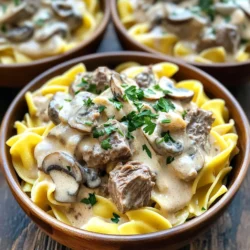- Rindfleisch und Pilze: Für dieses Rezept verwenden wir 900 g Rindfleisch. Ich empfehle Stew Meat, da es gut schmort. Die 225 g Champignons, die wir brauchen, bringen einen tollen Geschmack. Du kannst Button- oder Cremini-Pilze wählen. - Zwiebeln und Knoblauch: Eine mittelgroße Zwiebel gibt unserem Stroganoff eine süße Note. Denke daran, 3 Knoblauchzehen fein zu hacken. So bekommt das Gericht einen würzigen Kick. - Gewürze und Brühe: Wir brauchen 950 ml Rinderbrühe für die Basis. Die Worcestersauce und der Dijon-Senf bringen Tiefe. Füge 2 Teelöffel getrockneten Thymian und 1 Teelöffel Paprika hinzu. Vergiss nicht, das Gericht mit Salz und Pfeffer abzuschmecken! - Saure Sahne und Mehl: Die saure Sahne (240 g) macht das Gericht cremig und reichhaltig. Das Weizenmehl (3 Esslöffel) hilft, die Sauce am Ende zu binden. - Eiernudeln: Du brauchst 340 g Eiernudeln. Diese passen perfekt zu unserem Stroganoff. Koche sie einfach nach den Anweisungen auf der Verpackung. - Garnierung und Beilagen: Frische Petersilie, gehackt, ist ideal für die Garnierung. Sie bringt Farbe und Aroma. Ein Stück knuspriges Brot dazu ist auch eine tolle Idee, um die Sauce aufzusaugen! Um den perfekten Geschmack zu erzielen, beginne mit der Vorbereitung des Rindfleischs. - Anbraten der Rindfleischwürfel: Erhitze eine große Pfanne bei mittlerer Hitze. Gebe die Rindfleischwürfel in die Pfanne. Brate sie rundherum an, bis sie goldbraun sind. Dies dauert etwa fünf Minuten. Das Anbraten gibt dem Fleisch einen tollen Geschmack. Wenn die Würfel fertig sind, lege sie in den Slow Cooker. - Hinzufügen der Pilzmischung: In die gleiche Pfanne gibst du die gewürfelte Zwiebel, den gehackten Knoblauch und die geschnittenen Champignons. Brate alles an, bis die Zwiebeln durchsichtig sind und die Champignons weich werden. Das sind etwa fünf Minuten. Füge dann die Pilzmischung zum Rindfleisch im Slow Cooker hinzu. Jetzt geht es ans Kochen! - Flüssigkeiten und Gewürze hinzufügen: Gieße die Rinderbrühe in den Slow Cooker. Füge auch die Worcestersauce, den Dijon-Senf, den getrockneten Thymian und die Paprika hinzu. Vergiss nicht, mit Salz und Pfeffer zu würzen. Rühre alles gut um, damit sich die Zutaten vermischen. - Kochen auf niedriger und hoher Stufe: Decke den Slow Cooker ab. Du kannst das Gericht auf niedriger Stufe für 7-8 Stunden oder auf hoher Stufe für 4-5 Stunden kochen. Das Rindfleisch sollte zart sein, wenn es fertig ist. Jetzt ist es Zeit, das Gericht zu vollenden! - Eindicken mit Mehl und saurer Sahne: In den letzten 30 Minuten der Kochzeit nimmst du 240 ml von der Flüssigkeit aus dem Slow Cooker. Mische diese Flüssigkeit in einer Schüssel mit dem Weizenmehl. Rühre, bis die Mischung glatt ist. Gib die Mischung zurück in den Slow Cooker zusammen mit der sauren Sahne. - Servierempfehlungen: Lasse das Stroganoff für weitere 30 Minuten kochen. Währenddessen kannst du die Eiernudeln nach der Verpackungsanweisung kochen. Serviere das Rindfleischstroganoff über den Nudeln und garniere es mit frischer Petersilie. Ein Stück knuspriges Brot passt perfekt dazu, um die Sauce aufzusaugen. Um die perfekte Konsistenz zu erreichen, ist das Flüssigkeitsmanagement wichtig. Zu viel Flüssigkeit macht das Gericht dünn. Zu wenig Flüssigkeit lässt das Fleisch trocken werden. Achte darauf, die Brühe richtig zu dosieren. Der richtige Kochzeitpunkt ist auch entscheidend. Koche das Fleisch lange genug, damit es zart wird. Bei niedriger Hitze dauert es 7-8 Stunden, während es bei hoher Hitze 4-5 Stunden braucht. Um den Geschmack zu verbessern, kannst du die Gewürze anpassen. Probiere zum Beispiel mehr Paprika für mehr Tiefe. Frische Kräuter machen einen großen Unterschied. Petersilie oder Thymian bringen frische Aromen. Füge sie kurz vor dem Servieren hinzu für den besten Geschmack. Die besten Beilagen zu Stroganoff sind Eiernudeln oder Reis. Sie nehmen die Sauce gut auf. Ein Stück knuspriges Brot passt ebenfalls gut. Es hilft, die köstliche Sauce aufzusaugen. Ein frischer Salat bringt etwas Crunch und Frische dazu. Grüner Salat oder Tomatensalat sind tolle Optionen. {{image_4}} Wenn Sie Abwechslung wollen, probieren Sie Hähnchen oder Schweinefleisch. Hähnchenbrust ist zart und nimmt den Geschmack gut auf. Bei Schweinefleisch wählen Sie das Schulterstück für mehr Saftigkeit. Zudem gibt es viele vegetarische Alternativen. Tofu oder Seitan können die Fleischstücke ersetzen. Sie nehmen die Gewürze wunderbar auf und machen das Gericht ebenso lecker. Die Wahl der Pilze kann den Geschmack stark verändern. Champignons sind mild und beliebt. Sie sind leicht zu finden und passen gut dazu. Portobello-Pilze haben einen kräftigeren Geschmack und eine fleischige Textur. Sie bringen mehr Tiefe in das Gericht. Denken Sie auch an getrocknete Pilze. Diese können Sie einweichen und hinzufügen. So erhalten Sie ein intensiveres Aroma. Experimentieren Sie mit verschiedenen Kräutern, um einen neuen Twist zu erhalten. Frischer Thymian oder Rosmarin bringen einen tollen Geschmack. Sie können auch etwas mehr Paprika hinzufügen, wenn Sie es schärfer mögen. Für einen pikanten Kick probieren Sie Chiliflocken oder Sriracha. Diese Zusätze machen Ihr Stroganoff einzigartig und spannend. Um das Stroganoff frisch zu halten, kühl es sofort nach dem Essen. Verwende luftdichte Behälter, um den Geschmack zu bewahren. Wähle Behälter aus Glas oder BPA-freiem Kunststoff. Diese Materialien schützen das Essen gut. Die beste Methode zum Aufwärmen ist die Mikrowelle oder der Herd. Wenn du es auf dem Herd erwärmst, füge einen Löffel Wasser oder Brühe hinzu. So bleibt das Gericht saftig. Vermeide es, die Nudeln zu lange zu kochen, da sie sonst trocken werden. Das Stroganoff bleibt im Kühlschrank bis zu drei Tage haltbar. Wenn du es länger aufbewahren möchtest, friere es ein. Achte darauf, die Portionen gut zu verpacken. So kannst du das Gericht später einfach verwenden. Ja, du kannst das Rezept auch ohne Slow Cooker zubereiten. Du kannst es schnell auf dem Herd machen. Brate zuerst das Rindfleisch in einer großen Pfanne an. Dann füge die Zwiebeln, den Knoblauch und die Champignons hinzu. Koche alles für etwa 10 Minuten, bis die Zwiebeln weich sind. Gib dann die Brühe und die Gewürze dazu. Lass das Gericht für 30 bis 40 Minuten köcheln, bis das Fleisch zart ist. So hast du ein schnelles und schmackhaftes Stroganoff. Um das Gericht gesünder zu machen, kannst du kalorienreduzierte Zutaten verwenden. Statt saurer Sahne kannst du griechischen Joghurt nehmen. Dieser hat weniger Fett und viele Proteine. Wähle auch mageres Rindfleisch, um den Fettgehalt zu senken. Du kannst die Nudeln durch Zucchini-Nudeln ersetzen. So hast du eine kalorienärmere Alternative. Achte auch auf weniger Salz und verwende frische Kräuter für den Geschmack. Stroganoff schmeckt gut mit verschiedenen Beilagen. Eine gute Wahl sind frische Salate. Ein grüner Salat mit einem leichten Dressing ergänzt das Gericht ideal. Du kannst auch knuspriges Brot dazu servieren, um die Sauce aufzusaugen. Wenn du Wein magst, probiere einen leichten Rotwein wie Pinot Noir. Dieser passt gut zu dem herzhaften Geschmack des Stroganoffs. In diesem Blogbeitrag habe ich die besten Zutaten für ein leckeres Stroganoff vorgestellt. Du hast gelernt, wie man Rindfleisch, Pilze und würzige Brühe verwendet. Außerdem habe ich Schritt-für-Schritt-Anleitungen gegeben, um das Gericht perfekt zuzubereiten. Denke daran, dass du mit verschiedenen Zutaten und Gewürzen experimentieren kannst, um deinen eigenen Stil zu finden. Mit den richtigen Tipps zur Lagerung bleibt dein Stroganoff frisch und lecker. Viel Spaß beim Kochen und Ausprobieren!