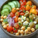 - 1 Tasse Quinoa - 2 Tassen Gemüsebrühe oder Wasser - 1 Dose (425 g) Kichererbsen, abgetropft und gespült - 1 Tasse Cherrytomaten, halbiert - 1 Salatgurke, gewürfelt - 1 Paprika (beliebige Farbe), gewürfelt - ½ rote Zwiebel, fein gehackt - ¼ Tasse Kalamata-Oliven, entsteint und in Scheiben geschnitten Diese Zutaten sind der Schlüssel zu einem frischen und nahrhaften Gericht. Quinoa liefert gesunde Kohlenhydrate und Proteine. Kichererbsen bringen Ballaststoffe und viel Geschmack. Das Gemüse sorgt für Farbe und Textur. - 2 Esslöffel Olivenöl - 2 Esslöffel Zitronensaft - 1 Teelöffel getrockneter Oregano - Salz und Pfeffer nach Geschmack Das Olivenöl bringt gesunde Fette. Zitronensaft fügt Frische hinzu. Oregano gibt ein mediterranes Aroma, während Salz und Pfeffer den Geschmack abrunden. - ¼ Tasse Feta-Käse, zerbröselt - Frische Petersilie, zur Garnitur Feta-Käse verleiht einen salzigen Biss. Petersilie ist eine schöne, frische Garnitur. Diese Zutaten sind nicht notwendig, aber sie machen das Gericht noch besser. Um die Quinoa gut vorzubereiten, spülen Sie sie zuerst. Nutzen Sie ein feines Sieb und kaltes Wasser. So entfernen Sie Bitterstoffe. Danach geben Sie die Quinoa in einen Topf. Fügen Sie zwei Tassen Gemüsebrühe oder Wasser hinzu. Bringen Sie die Mischung zum Kochen. Reduzieren Sie die Hitze und decken Sie den Topf ab. Lassen Sie die Quinoa 15 Minuten köcheln. Nach der Zeit nehmen Sie den Topf vom Herd. Lassen Sie die Quinoa abgedeckt für fünf Minuten ruhen. Lockern Sie die Quinoa danach mit einer Gabel auf. In einer großen Schüssel vermengen Sie die gekochte Quinoa mit Kichererbsen. Fügen Sie auch Cherrytomaten, gewürfelte Gurke, Paprika und rote Zwiebel hinzu. Um die Oliven zu schneiden, nehmen Sie die entsteinten Kalamata-Oliven. Mischen Sie alles gut durch, sodass die Aromen sich verbinden. Für das Dressing nehmen Sie eine kleine Schüssel. Verquirlen Sie Olivenöl, Zitronensaft, Oregano, Salz und Pfeffer. Gießen Sie das Dressing über die Quinoa-Gemüse-Mischung. Mischen Sie alles vorsichtig, um die Zutaten gut zu bedecken. Wenn Sie möchten, fügen Sie zerbröselten Feta-Käse hinzu. Garnieren Sie die Bowls mit frischer Petersilie. Jetzt sind die Mediterranen Kichererbsen-Quinoa-Bowls bereit zum Genießen! Um die Quinoa perfekt zuzubereiten, spüle sie zuerst gut ab. Das entfernt Bitterstoffe. Verwende dann einen mittelgroßen Topf. Mische die Quinoa mit zwei Tassen Gemüsebrühe oder Wasser. Bring die Mischung zum Kochen. Reduziere die Hitze und decke den Topf ab. Lass die Quinoa 15 Minuten köcheln. Nach dem Kochen, lass sie noch fünf Minuten ruhen. Lockere die Quinoa mit einer Gabel auf. So wird sie fluffig und lecker. Um den Geschmack und die Textur der Bowls zu verbessern, füge frische Kräuter hinzu. Petersilie oder Minze geben einen frischen Kick. Röstung des Gemüses sorgt für mehr Tiefe. Du kannst die Paprika oder Zwiebeln im Ofen rösten. Das bringt süße Aromen hervor. Ein Spritzer Balsamico oder mehr Zitronensaft hebt den Geschmack an. Experimentiere mit verschiedenen Olivenölen für mehr Vielfalt. Meal Prep macht das Kochen einfach und schnell. Bereite die Quinoa und das Gemüse im Voraus zu. Lagere sie in luftdichten Behältern im Kühlschrank. So hast du gesunde Optionen für mehrere Tage. Du kannst die Bowls auch einfrieren. Füge das Dressing erst nach dem Auftauen hinzu. So bleibt die Frische erhalten. Bereite die Bowls in Portionen vor, um sie einfach mitzunehmen. {{image_4}} Wenn Sie eine vegetarische oder vegane Option suchen, lassen Sie den Feta-Käse einfach weg. Fügen Sie stattdessen mehr Gemüse hinzu, wie z. B. Zucchini oder Auberginen. Diese Gemüsesorten bringen einen tollen Geschmack mit. Sie können auch Avocado für eine cremige Textur verwenden. Für mehr Protein können Sie gekochte Linsen oder schwarze Bohnen hinzufügen. Diese Hülsenfrüchte sind nahrhaft und erhöhen den Proteingehalt der Schüssel. Eine weitere Option sind Nüsse oder Samen, wie Sonnenblumenkerne oder Mandeln. Diese geben auch einen schönen Crunch. Nutzen Sie saisonales Gemüse, um Ihre Bowls frisch und bunt zu gestalten. Im Sommer sind Zucchini und Paprika ideal. Im Herbst können Sie Kürbis oder Rüben verwenden. Im Winter passen Grünkohl oder Rosenkohl hervorragend dazu. Frisches Gemüse macht jedes Gericht viel schmackhafter und bunter. Wenn Sie Reste haben, lagern Sie die Bowls in einem luftdichten Behälter. Stellen Sie sicher, dass die Bowls vollständig abgekühlt sind, bevor Sie sie in den Kühlschrank legen. So bleiben die Aromen frisch. Die Bowls bleiben bis zu drei Tage im Kühlschrank haltbar. Für längere Lagerung können Sie die Bowls auch einfrieren. Teilen Sie die Mischung in Portionen auf. Nutzen Sie gefriergeeignete Behälter oder Beutel. So können Sie die Bowls bis zu drei Monate aufbewahren. Zum Auftauen legen Sie die Portionen einfach über Nacht in den Kühlschrank. Erhitzen Sie sie dann in der Mikrowelle oder in einem Topf. Die Hauptzutaten haben unterschiedliche Haltbarkeiten. Quinoa hält sich trocken bis zu zwei Jahre. Kichererbsen aus der Dose sind bis zu zwei Jahre haltbar, wenn sie ungeöffnet sind. Frisches Gemüse sollte innerhalb von fünf bis sieben Tagen verbraucht werden. Achten Sie auf das Verfallsdatum der Oliven und des Feta-Käse. Um deinen Bowls mehr Geschmack zu verleihen, gibt es einige einfache Methoden. Du kannst mehr Gewürze hinzufügen. Zum Beispiel, versuche Knoblauchpulver oder Paprika. Eine Prise Kreuzkümmel bringt auch einen tollen Geschmack. Du kannst auch frische Kräuter wie Basilikum oder Minze nutzen. Diese geben einen frischen Kick. Ein scharfer Dip, wie Hummus, passt auch gut dazu. Probiere aus, was dir am besten gefällt! Ja, du kannst die Quinoa durch Reis ersetzen. Es gibt viele Reisarten, die gut funktionieren. Du kannst weißen, braunen oder sogar wilden Reis nehmen. Die Kochzeit wird sich jedoch ändern. Weißen Reis braucht weniger Zeit, während brauner Reis länger braucht. Achte darauf, die Flüssigkeitsmenge entsprechend anzupassen. Reis ist eine gute Alternative, wenn du eine andere Textur möchtest. Zu deinen Kichererbsen-Quinoa-Bowls passen viele Beilagen. Ein einfacher grüner Salat ist eine tolle Wahl. Du kannst auch Rösti oder gegrilltes Gemüse servieren. Diese Beilagen bringen Abwechslung auf den Tisch. Eine Portion Joghurt oder Tzatziki ergänzt das Gericht perfekt. Experimentiere mit verschiedenen Beilagen, um deinen eigenen Stil zu finden! In diesem Artikel haben wir die wichtigsten Zutaten für Kichererbsen-Quinoa-Bowls besprochen. Wir haben die besten Schritte zur Zubereitung erläutert und Tipps für den perfekten Geschmack gegeben. Variationen zeigen, wie vielseitig dieses Gericht ist. Schließlich besprachen wir, wie man es richtig lagert und beantworteten häufige Fragen. Diese Bowls sind einfach und lecker. Probier sie aus, um deine Mahlzeiten aufzupeppen und gesund zu genießen. Du wirst überrascht sein, wie gut es schmeckt!