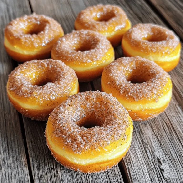 Für die Zimt-Zucker Kürbis Donuts brauchen wir: - 1 Tasse reines Kürbispüree - 1/2 Tasse Kristallzucker - 1/4 Tasse brauner Zucker, fest gepackt - 1/2 Tasse pflanzliches Öl - 2 große Eier - 1 Teelöffel Vanilleextrakt - 2 Tassen Weizenmehl Diese Hauptzutaten machen die Donuts saftig und aromatisch. Das Kürbispüree gibt ihnen eine schöne Textur. Der Zucker sorgt für die Süße und das Öl hält die Donuts weich. Zusätzlich benötigen wir: - 2 Teelöffel Backpulver - 1 Teelöffel Natron - 1 Teelöffel gemahlener Zimt - 1/2 Teelöffel gemahlene Muskatnuss - 1/4 Teelöffel gemahlener Ingwer - 1/4 Teelöffel Salz Diese Gewürze bringen den typischen Herbstgeschmack. Zimt und Muskatnuss sind besonders wichtig. Sie verleihen den Donuts ein warmes und einladendes Aroma. Backpulver und Natron helfen, die Donuts fluffig zu machen. Für die finale Wälzmischung brauchen wir: - 1/4 Tasse Kristallzucker - 1 Esslöffel gemahlener Zimt Diese Mischung macht die Donuts besonders lecker. Das Rollen in Zucker und Zimt gibt eine süße Kruste. Es ist der letzte Schritt, der den Donuts den perfekten Glanz verleiht. Heize deinen Ofen auf 175°C vor. Fette die Donut-Form mit etwas Öl ein. So lösen sich die Donuts später leicht. Nimm eine große Schüssel. Vermenge 1 Tasse Kürbispüree, 1/2 Tasse Kristallzucker, 1/4 Tasse braunen Zucker und 1/2 Tasse pflanzliches Öl. Rühre gut, bis alles eine glatte Masse hat. In einer anderen Schüssel mische 2 Tassen Weizenmehl, 2 Teelöffel Backpulver, 1 Teelöffel Natron, 1 Teelöffel Zimt, 1/2 Teelöffel Muskatnuss, 1/4 Teelöffel Ingwer und 1/4 Teelöffel Salz. Siebe die Mischung, um Klumpen zu vermeiden. Füge die trockenen Zutaten nach und nach zur feuchten Mischung hinzu. Rühre vorsichtig, bis alles gerade vermischt ist. Fülle den Teig in einen Spritzbeutel. Spritze den Teig in die Donut-Form, bis sie 3/4 voll ist. Backe die Donuts für 10-12 Minuten. Sie sind fertig, wenn ein Zahnstocher sauber herauskommt. Lass sie leicht abkühlen. Mische 1/4 Tasse Kristallzucker mit 1 Esslöffel Zimt in einer flachen Schüssel. Diese Mischung sorgt für den süßen Zimtgeschmack. Lass die Donuts 5 Minuten in der Form abkühlen. Nimm sie dann heraus und lege sie auf ein Gitter. Während sie warm sind, wälze sie in der Zimt-Zucker-Mischung, bis sie vollständig bedeckt sind. Um fluffige Donuts zu backen, ist die richtige Technik wichtig. Beginnen Sie mit Raumtemperatur für die Eier und das Kürbispüree. Das sorgt für eine bessere Konsistenz. Mischen Sie die feuchten Zutaten gut, bevor Sie die trockenen hinzufügen. Übermixen Sie den Teig nicht. Rühren Sie nur, bis alles vermischt ist. Dadurch bleiben die Donuts leicht und luftig. Ein häufiger Fehler ist, den Teig zu lange zu mischen. Wenn Sie zu viel rühren, wird der Teig zäh. Achten Sie darauf, die trockenen Zutaten vorsichtig einzuarbeiten. Klumpen sind in Ordnung. Sie machen die Donuts nicht weniger lecker. Ein weiterer Tipp: Verwenden Sie eine Spritztüte. Das hilft, den Teig gleichmäßig in die Form zu füllen. Lust auf Abwechslung? Fügen Sie Schokoladenstückchen oder Nüsse hinzu. Für eine schokoladige Note können Sie Kakaopulver in den Teig geben. Wenn Sie es fruchtiger mögen, probieren Sie Apfelmus statt Kürbispüree. Experimentieren Sie mit verschiedenen Gewürzen, wie Kardamom oder Nelken, um neue Aromen zu entdecken. {{image_4}} Für glutenfreie Donuts benutze einfach glutenfreies Mehl. Du kannst eine Mischung aus Reis-, Kartoffel- und Tapiokamehl verwenden. Achte darauf, dass du die gleiche Menge wie im Rezept angibst. So bleiben die Donuts locker und weich. Diese Variante ist perfekt für Menschen mit Glutenunverträglichkeit. Um vegane Donuts zu machen, ersetze die Eier durch Apfelmus oder zerdrückte Banane. Verwende auch pflanzliche Milch und ein veganes Öl. Achte darauf, dass der Vanilleextrakt vegan ist. Diese Donuts sind leicht und köstlich, ohne tierische Produkte. Um einen schokoladigen Genuss zu erhalten, tauche die gekühlten Donuts in geschmolzene Schokolade. Verwende Zartbitterschokolade für einen intensiven Geschmack. Du kannst die Donuts auch mit bunten Streuseln dekorieren. Das macht sie verspielt und ansprechend. Um die Zimt-Zucker Kürbis Donuts frisch zu halten, lagern Sie sie in einem luftdichten Behälter. Stellen Sie sicher, dass die Donuts vollständig abgekühlt sind, bevor Sie sie einpacken. Lagern Sie sie bei Raumtemperatur, wenn Sie sie innerhalb von zwei Tagen genießen möchten. Wenn Sie sie länger aufbewahren wollen, ist der Kühlschrank eine gute Option, aber sie können trocken werden. Die frischen Donuts halten sich bei Raumtemperatur etwa zwei Tage. Wenn Sie sie im Kühlschrank lagern, können sie bis zu einer Woche frisch bleiben. Achten Sie darauf, die Donuts gut zu verpacken, um ihre Feuchtigkeit zu bewahren. Gefroren halten sie sich bis zu drei Monate. Um die Donuts wieder aufzuwärmen, nutzen Sie den Ofen. Heizen Sie ihn auf 160°C vor und legen Sie die Donuts auf ein Backblech. Wärmen Sie sie für etwa 5 bis 7 Minuten auf, bis sie warm sind. Dies bringt die Frische zurück und macht sie wieder lecker. Eine Mikrowelle kann ebenfalls genutzt werden, aber die Donuts könnten weich werden. Daher empfehle ich den Ofen für die beste Textur. Die Donuts bleiben frisch für etwa drei Tage. Bewahren Sie sie in einem luftdichten Behälter auf. So bleiben sie weich und lecker. Nach drei Tagen können sie etwas trocken werden. Ja, frisches Kürbispüree ist eine tolle Wahl. Achten Sie darauf, es gut zu pürieren. So bleibt die Textur der Donuts perfekt. Frisches Püree hat oft mehr Geschmack als Dosenware. Um die Donuts einzufrieren, lassen Sie sie vollständig abkühlen. Wickeln Sie jeden Donut in Frischhaltefolie. Legen Sie sie dann in einen Gefrierbeutel. Sie können die Donuts bis zu drei Monate einfrieren. Zu Kürbis Donuts passen viele Beilagen. Ein Löffel Schlagsahne ist immer gut. Auch eine Tasse Kaffee oder Tee ergänzt die süßen Donuts. Für einen fruchtigen Touch empfehle ich Apfelmus oder Marmelade. Die Zimt-Zucker Kürbis Donuts sind einfach und lecker. Wir haben die besten Zutaten gesehen, die Schritte zum Backen erklärt und Tipps für fluffige Donuts geteilt. Auch Variationen wie glutenfreie und vegane Optionen sind möglich. Vergessen Sie nicht, die Donuts richtig zu lagern, damit sie frisch bleiben. Experimentieren Sie mit neuen Geschmäckern und teilen Sie Ihre Ergebnisse. Diese Donuts sind ein Genuss, den Sie nicht verpassen sollten!