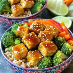 - 1 Block fester Tofu, abgetropft und gepresst - 60 g Speisestärke - 2 Esslöffel Pflanzenöl - 110 ml Honig (oder Agavendicksaft als vegane Alternative) - 3 Knoblauchzehen, fein gehackt - 1 Esslöffel Sojasauce - 1 Esslöffel Reisessig - 1 Teelöffel Sesamöl - 480 ml gekochter brauner Reis oder Quinoa - 1 Tasse Brokkoliröschen - 1 rote Paprika, in Streifen geschnitten - 1 Karotte, in Julienne geschnitten - 2 Frühlingszwiebeln, in Ringe geschnitten - Sesamkörner zum Garnieren Das Rezept ergibt vier Portionen. Wenn du weniger Portionen brauchst, teile die Zutaten einfach durch zwei oder drei. Wenn du mehr Portionen willst, verdopple die Zutaten. So kannst du die Schalen an deine Familie oder Freunde anpassen. Ich empfehle, hochwertigen Tofu zu verwenden. Marken wie "TofuX" oder "Alnatura" bieten sehr guten Tofu. Für die Sojasauce und den Honig sind "Kikkoman" und "Waldhonig" tolle Optionen. Achte auch darauf, frisches Gemüse zu kaufen. Das macht einen großen Unterschied im Geschmack! Um den Tofu perfekt zuzubereiten, beginne mit einem Block festem Tofu. Drücke den Tofu gut, um überschüssige Flüssigkeit zu entfernen. Dies macht den Tofu knuspriger. Danach schneide ihn in gleichmäßige Würfel. Wälze die Würfel in Speisestärke, bis sie gleichmäßig bedeckt sind. Diese Schicht hilft, die knusprige Textur zu erreichen, die wir lieben. Erhitze Pflanzenöl in einer großen Pfanne bei mittlerer bis hoher Hitze. Wenn das Öl heiß ist, füge die Tofu-Würfel hinzu. Brate sie etwa 10-12 Minuten lang, bis sie goldbraun sind. Arbeite in kleinen Portionen, um ein Überladen der Pfanne zu vermeiden. Dies sorgt für eine gleichmäßige Bräunung. Für die Honig-Knoblauch-Sauce nehme einen kleinen Topf. Erhitze ihn bei mittlerer Hitze und füge Honig, gehackten Knoblauch, Sojasauce, Reisessig und Sesamöl hinzu. Rühre alles gut um. Lass die Sauce 2-3 Minuten köcheln, bis sie leicht eindickt. Dies gibt der Sauce einen reichhaltigen Geschmack. Wenn die Sauce bereit ist, füge den knusprigen Tofu hinein. Drehe den Tofu vorsichtig, damit er gleichmäßig mit der Sauce überzogen wird. Lass alles noch eine weitere Minute köcheln, damit der Tofu warm wird. Jetzt ist es Zeit, die Schalen zusammenzustellen. Beginne mit einer Basis aus gekochtem braunem Reis oder Quinoa. Lege den Honig-Knoblauch-Tofu darauf. Füge die gedämpften Brokkoliröschen, die geschnittene rote Paprika und die juliennierten Karotten hinzu. Dies bringt Farbe und Textur in die Schalen. Beträufele die Schalen mit der restlichen Honig-Knoblauch-Sauce. Um das Ganze zu garnieren, streue geschnittene Frühlingszwiebeln und Sesamkörner darüber. Diese Schritte machen deine Schalen nicht nur lecker, sondern auch schön anzusehen. Um den Tofu knusprig zu machen, gibt es ein paar einfache Tricks. Zuerst ist es wichtig, den Tofu gut zu pressen. So entfernen Sie überschüssige Flüssigkeit. Dann schneiden Sie ihn in gleichmäßige Würfel. Wälzen Sie den Tofu in Speisestärke, bis er vollständig bedeckt ist. Dies erhöht die Knusprigkeit. Erhitzen Sie das Öl gut, bevor Sie den Tofu hinzufügen. Braten Sie ihn in kleinen Portionen, damit er gleichmäßig bräunt. Lassen Sie den Tofu nach dem Braten kurz auf einem Küchentuch ruhen. So bleibt er knusprig. Wenn Sie eine vegane Option möchten, können Sie Honig durch Agavendicksaft ersetzen. Agavendicksaft hat einen ähnlichen Geschmack und eine ähnliche Konsistenz. Sie können auch Ahornsirup verwenden, um eine süße Note zu erhalten. Beide Optionen sind einfach zu finden und leicht zu verwenden. Testen Sie verschiedene Süßstoffe, um Ihren Lieblingsgeschmack zu finden. Um mehr Geschmack zu erhalten, können Sie verschiedene Gewürze hinzufügen. Fügen Sie etwas Ingwer hinzu, um eine scharfe Note zu erhalten. Sesamsamen sind eine tolle Ergänzung und geben einen nussigen Geschmack. Frische Kräuter wie Koriander oder Basilikum sorgen für Frische. Experimentieren Sie mit scharfer Sojasauce für eine würzige Note. Das macht Ihre Schalen noch aufregender und geschmackvoller. {{image_4}} Um die Crispy Honey Garlic Tofu Bowls noch bunter zu machen, können Sie verschiedene Gemüse hinzufügen. Hier sind einige großartige Optionen: - Zucchini, in Scheiben geschnitten - Spinat, frisch oder blanchiert - Erbsen, frisch oder gefroren - Paprika in verschiedenen Farben für mehr Vielfalt - Aubergine, gewürfelt und gebraten Diese Gemüse bringen nicht nur Farbe, sondern auch Geschmack und Nährstoffe in Ihre Schalen. Diese Schalen sind sehr anpassbar. Für eine vegane Version verwenden Sie Agavendicksaft anstelle von Honig. Achten Sie darauf, glutenfreie Sojasauce zu wählen, wenn Sie glutenfrei kochen möchten. So bleibt das Rezept für alle zugänglich. Die Basis Ihrer Schalen kann variieren. Probieren Sie verschiedene Körner aus, um den Geschmack zu verändern. Hier sind ein paar Ideen: - Brauner Reis für einen nussigen Geschmack - Quinoa für mehr Protein - Gerste für eine zähe Textur - Couscous für eine schnelle Zubereitung Mit diesen Optionen können Sie die Schalen nach Ihrem Geschmack gestalten. Experimentieren Sie und finden Sie Ihre perfekte Kombination! Wenn Sie Reste haben, lassen Sie die Schalen abkühlen. Füllen Sie den Tofu und das Gemüse in einen luftdichten Behälter. Bewahren Sie die Sauce separat auf. So bleibt der Tofu knusprig. Um die Schalen wieder warm zu machen, nutzen Sie die Pfanne oder den Ofen. Erhitzen Sie etwas Öl in einer Pfanne. Fügen Sie den Tofu hinzu und braten Sie ihn kurz an. Dies sorgt dafür, dass der Tofu seine Knusprigkeit behält. Sie können auch die Mikrowelle nutzen, aber der Tofu wird weicher. Im Kühlschrank bleibt der Tofu bis zu drei Tage frisch. In einem luftdichten Behälter hält er sich gut. Im Gefrierschrank können Sie den Tofu bis zu zwei Monate aufbewahren. Denken Sie daran, den Tofu vor dem Einfrieren gut einzupacken. Um den Tofu knuspriger zu machen, drücken Sie ihn gut aus. Lassen Sie ihn nach dem Pressen auf Küchenpapier liegen. Dies entfernt überschüssige Feuchtigkeit. Verwenden Sie mehr Speisestärke, um eine dickere Schicht zu bilden. Braten Sie den Tofu in kleinen Portionen. So bleibt die Hitze konstant. Achten Sie darauf, das Öl heiß genug zu sein. Ein guter Trick ist, einen kleinen Tofuwürfel ins Öl zu werfen. Wenn es zischt, ist das Öl bereit. Ja, Sie können die Schalen im Voraus zubereiten. Bereiten Sie den Tofu und die Sauce vor. Lagern Sie sie separat im Kühlschrank. Die Zutaten bleiben frisch und gut. Wenn Sie bereit sind zu essen, wärmen Sie sie auf. Dämpfen Sie das Gemüse kurz, um die Frische zu erhalten. Kombinieren Sie alles, wenn es warm ist. So bleibt der Tofu knusprig. Es gibt viele Alternativen zu Reis oder Quinoa. Probieren Sie farbenfrohe Gemüse wie Blumenkohlreis. Sie können auch Hirse oder Buchweizen verwenden. Für eine herzhaftere Basis nehmen Sie Süßkartoffeln. Diese geben einen tollen Geschmack. Wenn Sie glutenfrei essen, sind diese Optionen perfekt. Seien Sie kreativ und wählen Sie Ihre Lieblingsbasis. Die Crispy Honey Garlic Tofu Bowls sind einfach zuzubereiten. Wir haben die Zutaten, die Zubereitung, Tipps und Variationen besprochen. Ich hoffe, diese Informationen machen es leicht, leckere, gesunde Schalen zu kreieren. Denk an die Aufbewahrung und die besten Wege, sie zu genießen. Nutze die Ideen für mehr Geschmack und Vielfalt. Jetzt kannst du kreativ werden und deine eigene Version dieser tollen Schalen machen. Viel Spaß beim Kochen und Genießen!