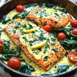 Hier sind die Zutaten für das Rezept: - 4 Lachsfilets (jeweils etwa 170 g) - 2 Esslöffel Olivenöl - 4 Knoblauchzehen, fein gehackt - 1 Tasse Schlagsahne - 1 Tasse Hühnerbrühe - 1 Teelöffel Zitronenschale (abgerieben) - 2 Esslöffel Zitronensaft - 1 Teelöffel getrockneter Dill - Salz und Pfeffer nach Geschmack - 1 Tasse frischer Spinat - 1 Tasse Kirschtomaten, halbiert - Frische Petersilie zum Garnieren Manchmal hat man nicht alle Zutaten zur Hand. Hier sind einige Alternativen: - Anstelle von Lachs kann auch Forelle verwendet werden. - Statt Schlagsahne kann Kokosnusscreme genutzt werden. - Verwenden Sie Gemüsebrühe, wenn Sie keinen Hühnerfond haben. - Frischer Basilikum passt gut anstelle von Dill. - Statt Kirschtomaten können auch Paprika oder Zucchini verwendet werden. Frischer Lachs ist wichtig für einen köstlichen Geschmack. Hier sind einige Tipps zur Auswahl: - Achten Sie auf eine leuchtend orange Farbe des Fleisches. - Der Lachs sollte fest und elastisch sein. - Er sollte keinen starken Fischgeruch haben. - Kaufen Sie Lachs beim Fischhändler Ihres Vertrauens. - Fragen Sie nach der Herkunft des Lachses. Nachhaltigkeit ist wichtig! Um dieses Rezept einfach zu machen, sammeln Sie alle Zutaten. Sie brauchen: - 4 Lachsfilets (jeweils etwa 170 g) - 2 Esslöffel Olivenöl - 4 Knoblauchzehen, fein gehackt - 1 Tasse Schlagsahne - 1 Tasse Hühnerbrühe - 1 Teelöffel Zitronenschale (abgerieben) - 2 Esslöffel Zitronensaft - 1 Teelöffel getrockneter Dill - Salz und Pfeffer nach Geschmack - 1 Tasse frischer Spinat - 1 Tasse Kirschtomaten, halbiert - Frische Petersilie zum Garnieren Stellen Sie sicher, dass Ihr Lachs frisch ist. Lassen Sie ihn auf Raumtemperatur kommen. So kocht er gleichmäßiger. 1. Erhitzen Sie das Olivenöl in einer großen Pfanne bei mittlerer bis hoher Hitze. 2. Würzen Sie die Lachsfilets mit Salz und Pfeffer. Dann legen Sie sie mit der Hautseite nach unten in die Pfanne. 3. Kochen Sie die Filets etwa 4-5 Minuten auf jeder Seite, bis sie gar und knusprig sind. Nehmen Sie den Lachs aus der Pfanne und stellen Sie ihn beiseite. 4. Reduzieren Sie die Hitze auf mittlere Stufe. Fügen Sie den gehackten Knoblauch hinzu und braten Sie ihn eine Minute lang an. 5. Gießen Sie die Hühnerbrühe in die Pfanne. Lassen Sie sie köcheln und schaben Sie die Reste vom Boden ab. 6. Fügen Sie die Schlagsahne, Zitronenschale, Zitronensaft und Dill hinzu. Lassen Sie die Sauce 3-4 Minuten köcheln. Rühren Sie gelegentlich um, bis sie leicht eindickt. 7. Geben Sie den frischen Spinat und die halbierten Kirschtomaten dazu. Kochen Sie alles 2-3 Minuten, bis der Spinat zusammengefallen ist. 8. Legen Sie die Lachsfilets zurück in die Pfanne. Löffeln Sie die Sauce darüber und lassen Sie alles eine weitere Minute köcheln. Nehmen Sie die Pfanne vom Herd. Garnieren Sie den Lachs mit frischer Petersilie. Servieren Sie den Lachs direkt in der Pfanne. Das sieht toll aus! Fügen Sie zusätzliche Zitronenscheiben und Dill hinzu, um es lebendig zu machen. Sie können auch Reis oder knuspriges Brot dazu reichen. So können die Gäste die cremige Sauce auftunken. Um saftigen Lachs zu kochen, ist die Temperatur sehr wichtig. Beginne mit mittlerer bis hoher Hitze. Das hilft, die Haut knusprig zu machen. Lege die Lachsfilets mit der Hautseite nach unten in die Pfanne. Das gibt dem Lachs einen tollen Geschmack. Koche ihn etwa 4-5 Minuten auf jeder Seite. So bleibt er zart und saftig. Vermeide es, den Lachs zu lange zu kochen. Übermäßiges Kochen macht ihn trocken. Eine gute Sauce macht das Gericht besonders. Verwende frischen Knoblauch für mehr Geschmack. Brate ihn kurz an, bis er duftet. Füge dann die Hühnerbrühe hinzu und schabe die Reste vom Pfannenboden ab. Das gibt der Sauce einen tollen Geschmack. Die Schlagsahne macht die Sauce cremig. Rühre Zitronensaft und Zitronenschale ein, um Frische hinzuzufügen. Lass die Sauce 3-4 Minuten köcheln, bis sie leicht dick wird. Zum Schluss füge frischen Spinat und Kirschtomaten hinzu. So wird die Sauce bunt und gesund. Vermeide es, den Lachs zu oft zu bewegen. Lass ihn in der Pfanne, damit er knusprig wird. Achte darauf, die Hitze nicht zu hoch zu stellen, nachdem du den Knoblauch hinzugefügt hast. Anbrennen ist leicht. Wenn die Sauce zu dünn ist, koche sie länger, um sie zu verdicken. Eine zu dicke Sauce kann schwer sein. Achte darauf, dass du frische Zutaten verwendest. Alte Zutaten können den Geschmack ruinieren. {{image_4}} Du kannst das Rezept leicht anpassen, wenn du keinen Lachs hast. Probiere stattdessen Forelle oder Kabeljau. Diese Fische haben einen milden Geschmack und kochen schnell. Achte darauf, die Garzeit anzupassen. Kabeljau braucht etwa 4-6 Minuten pro Seite. Forelle ist ähnlich, aber dünner, also vielleicht nur 3-4 Minuten pro Seite. Wenn du eine vegane oder vegetarische Variante suchst, ersetze den Lachs durch Tofu oder Tempeh. Marinier den Tofu in Zitronensaft und Gewürzen. Koche ihn dann in der Pfanne, bis er goldbraun ist. Für die Sauce kannst du Kokosmilch verwenden. Sie gibt einen tollen, cremigen Geschmack. Verwende frisches Gemüse wie Zucchini oder Paprika, um mehr Farbe und Nährstoffe hinzuzufügen. Du kannst das Rezept nach deinem Geschmack anpassen. Füge mehr Zitrone hinzu, wenn du es frisch magst. Wenn du es würziger magst, probiere rote Pfefferflocken oder etwas scharfen Senf in die Sauce. Du kannst auch andere Kräuter wie Basilikum oder Koriander verwenden. So wird das Gericht immer wieder neu und spannend. Um die Reste von One-Pan Cremiger Zitrone Knoblauch Lachs gut zu lagern, sollten Sie zuerst den Lachs abkühlen lassen. Legen Sie ihn dann in einen luftdichten Behälter. Vergessen Sie nicht, auch die Sauce und das Gemüse separat zu lagern. So bleibt alles frisch. Im Kühlschrank bleibt der Lachs etwa 2 bis 3 Tage frisch. Bei einer Lagerung im Gefrierschrank hält er bis zu 3 Monate. Achten Sie darauf, den Lachs gut zu verpacken, um Gefrierbrand zu vermeiden. Für das Wiederaufwärmen empfehle ich, den Lachs im Ofen oder in der Pfanne bei niedriger Hitze zu erwärmen. Dies hilft, die Feuchtigkeit zu erhalten. Vermeiden Sie die Mikrowelle, da der Lachs dadurch trocken werden kann. Achten Sie darauf, die Sauce gut zu rühren, damit sie gleichmäßig warm wird. Lachs sollte etwa 4-5 Minuten pro Seite gekocht werden. Die Hautseite kommt zuerst in die Pfanne. Überprüfen Sie den Lachs auf eine schöne goldene Farbe. Wenn der Lachs in der Mitte leicht blass ist, ist er fertig. Achten Sie darauf, ihn nicht zu lange zu garen, damit er saftig bleibt. Ja, Sie können die Sahne durch griechischen Joghurt oder Kokosmilch ersetzen. Diese Optionen geben dem Gericht eine andere Note. Griechischer Joghurt macht die Sauce cremig, aber weniger fettig. Kokosmilch bringt einen süßlichen Geschmack. Beide Varianten passen gut zu den anderen Zutaten. Zu diesem Lachsgericht passen viele Beilagen. Hier sind einige Vorschläge: - Reis: Er nimmt die cremige Sauce gut auf. - Gemüse: Gedünsteter Brokkoli oder grüne Bohnen sind gesund und lecker. - Brot: Knuspriges Brot eignet sich hervorragend, um die Sauce aufzutunken. - Salat: Ein frischer grüner Salat sorgt für eine leichte Note. Dieser Artikel hat dir gezeigt, wie du leckeren Lachs zubereitest. Wir haben frische Zutaten sowie Alternativen besprochen. Die Schritt-für-Schritt-Anleitung hilft dir beim Kochen und Servieren. Tipps und Tricks sorgen dafür, dass dein Lachs saftig bleibt. Du kannst auch Variationen mit anderen Fischen oder veganen Optionen ausprobieren. Zuletzt haben wir wichtige Aufbewahrungshinweise gegeben. Mit diesen Tipps gelingt dir jedes Mal ein tolles Gericht!