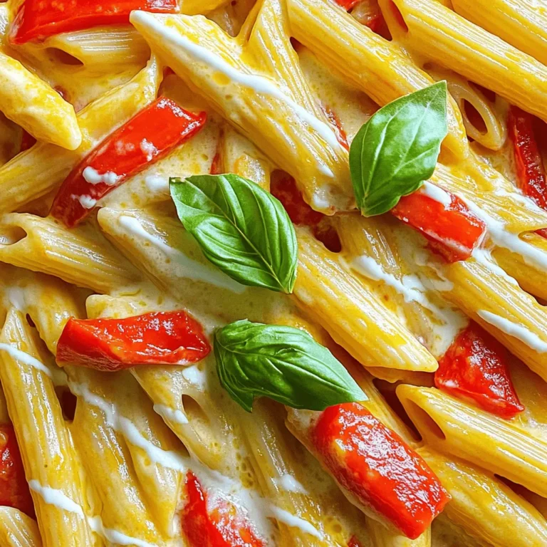 - 300 g Penne-Pasta - 2 große rote Paprika - 1 Tasse Schlagsahne - 2 Esslöffel Olivenöl - 1 Teelöffel italienische Gewürzmischung - Salz und Pfeffer nach Geschmack - 1/2 Tasse geriebener Parmesan - Frische Basilikumblätter Für dieses Rezept brauchen wir einige einfache Zutaten. Die Hauptbestandteile sind Penne-Pasta, rote Paprika und Schlagsahne. Diese Kombination gibt der Pasta einen leckeren, cremigen Geschmack. Die Gewürze sind auch wichtig. Olivenöl bringt einen tollen Geschmack und die italienische Gewürzmischung fügt Tiefe hinzu. Salz und Pfeffer sorgen dafür, dass alles gut gewürzt ist. Für die Garnierung verwenden wir geriebenen Parmesan. Dieser Käse schmilzt perfekt in der heißen Pasta. Frische Basilikumblätter geben dem Gericht eine schöne Farbe und einen frischen Geschmack. Ich finde, dass die Zutaten einfach zu finden sind. Man kann sie in jedem Supermarkt kaufen. Wenn du die Zutaten bereit hast, bist du bereit, die köstliche cremige Paprika Pasta zu machen! Heize den Ofen auf 200 °C vor. Nimm die roten Paprika und schneide sie der Länge nach durch. Entferne die Kerne und lege die Paprika mit der Schnittfläche nach unten auf ein Backblech. Beträufle sie mit 1 Esslöffel Olivenöl. Röste die Paprika im Ofen für etwa 15 Minuten. Die Haut sollte blasen und etwas angekohlt sein. Während die Paprika im Ofen sind, bringe einen großen Topf mit gesalzenem Wasser zum Kochen. Füge 300 g Penne-Pasta hinzu. Koche die Pasta nach den Anweisungen auf der Verpackung, bis sie al dente ist. Behalte eine Tasse Nudelwasser zurück und lass die Pasta dann abtropfen. Sobald die Paprika aus dem Ofen sind, lass sie etwas abkühlen. Entferne die Haut vorsichtig und gib das Fruchtfleisch in einen Mixer. Füge 1 Tasse Schlagsahne, 3 fein gehackte Knoblauchzehen, 1 Teelöffel italienische Gewürzmischung sowie eine Prise Salz und Pfeffer hinzu. Mixe alles, bis eine cremige Sauce entsteht. Erhitze in dem selben Topf, den du für die Pasta verwendet hast, 1 Esslöffel Olivenöl bei mittlerer Hitze. Gieße die geröstete Paprikasauce in den Topf. Erwärme die Sauce etwa 2 Minuten lang, während du gelegentlich umrührst. Gib die gekochte Pasta zu der Sauce und schwenke alles gut durch. Sollte die Sauce zu dick sein, füge nach und nach etwas von dem zurückbehaltenen Nudelwasser hinzu, bis die gewünschte Konsistenz erreicht ist. Rühre 1/2 Tasse geriebenen Parmesan ein und mische, bis der Käse geschmolzen ist. Schmecke die Pasta ab und füge bei Bedarf mehr Salz und Pfeffer hinzu. Serviere die Pasta sofort, garniert mit frischen Basilikumblättern. Um eine samtige Sauce zu erhalten, nutze das Nudelwasser. Es enthält Stärke, die hilft, die Sauce zu binden. Behalte eine Tasse Nudelwasser zurück, bevor du die Pasta abgießt. Wenn du die Sauce mixt, wähle eine hohe Stufe. So wird sie schön cremig. Mixe die Paprika, Schlagsahne und Gewürze gut. Du kannst verschiedene Gemüsesorten oder Proteine hinzufügen. Erbsen oder Spinat machen das Gericht bunter. Für eine proteinreiche Option probiere gegrilltes Hähnchen oder Garnelen. Wenn du eine vegane Option möchtest, ersetze die Schlagsahne durch Kokosmilch. Nutze veganen Käse anstelle von Parmesan. Achte darauf, die Pasta nicht zu lange zu kochen. Überkochen macht sie matschig. Halte dich an die Packungsanweisung für die Kochzeit. Wenn die Sauce zu dick wird, füge mehr Nudelwasser hinzu. So erreichst du die ideale Konsistenz. {{image_4}} Sie können Fusilli oder Spaghetti anstelle von Penne verwenden. Diese Nudeln bringen eine andere Textur. Fusilli hat eine spiralförmige Struktur. Dadurch haftet die Sauce besser. Spaghetti bietet eine klassische Form, die viele lieben. Experimentieren Sie mit verschiedenen Sorten, um Ihren Favoriten zu finden. Für mehr Geschmack können Sie gegrillte Hähnchenstückchen oder Garnelen hinzufügen. Diese Proteine machen die Pasta sättigender. Auch Blattspinat oder Erbsen sind tolle Ergänzungen. Sie bringen Farbe und Nährstoffe. Das Gemüse sorgt auch für einen frischen Biss. Wenn Sie es schärfer mögen, fügen Sie Chili-Flocken hinzu. Diese bringen eine feurige Note in die Sauce. Für einen mediterranen Flair können Sie Oliven und Kapern verwenden. Diese Zutaten verleihen der Pasta eine neue Dimension. Seien Sie kreativ und passen Sie die Gewürze an Ihren Geschmack an. - Kühlschrank: Wie lange bleibt die Pasta frisch? Die cremige Paprika Pasta bleibt im Kühlschrank etwa 3 bis 4 Tage frisch. Achte darauf, sie in einem gut verschlossenen Behälter zu lagern, um den Geschmack zu bewahren. - Tipps zur richtigen Lagerung Lass die Pasta abkühlen, bevor du sie in den Kühlschrank stellst. Verwende am besten einen luftdichten Behälter. So bleibt die Pasta länger frisch und vermeidet Gerüche von anderen Lebensmitteln. - Möglichkeiten zum Einfrieren Du kannst die Pasta auch einfrieren. Teile die Reste in Portionen auf. Lege die Portionen in gefriergeeignete Behälter oder Beutel. Drücke die Luft heraus, um Gefrierbrand zu vermeiden. - Aufwärmen von gefrorener Pasta Um die gefrorene Pasta aufzuwärmen, nimm sie aus dem Gefrierfach und lass sie im Kühlschrank über Nacht auftauen. Du kannst sie dann in der Mikrowelle oder auf dem Herd erwärmen. Füge etwas Nudelwasser hinzu, um die Sauce wieder cremig zu machen. Die gesamte Vorbereitungs- und Kochzeit beträgt nur 20 Minuten. Das ist schnell und einfach. In fünf Minuten bereitest du alles vor. Das Rösten der Paprika dauert etwa 15 Minuten. Währenddessen kannst du die Pasta kochen. So sparst du Zeit und bekommst ein leckeres Gericht. Ja, du kannst frische Paprika verwenden. Frische Paprika hat mehr Knackigkeit und Geschmack. Der Nachteil ist, dass sie nicht so intensiv sind wie geröstete Paprika. Das Rösten bringt natürliche Süße und Tiefe in den Geschmack. Wenn du frische Paprika nimmst, solltest du sie vorher grillen oder braten, um den vollen Geschmack zu bekommen. Wenn die Sauce zu dick ist, füge etwas von dem zurückbehaltenen Nudelwasser hinzu. Das Nudelwasser hat Stärke, die die Sauce geschmeidiger macht. Gib nach und nach etwas hinzu, bis die gewünschte Konsistenz erreicht ist. Rühre gut um, damit sich die Sauce gleichmäßig verteilt. Das Rezept ist nicht von Natur aus glutenfrei. Du kannst jedoch glutenfreie Pasta verwenden. Viele Marken bieten diese Option an. Achte darauf, die Kochzeit gemäß den Anweisungen auf der Verpackung zu überprüfen. So bleibt die Pasta lecker und al dente. In diesem Blogbeitrag habe ich die Hauptzutaten für eine köstliche Pasta mit Paprika erläutert. Wir haben den Kochprozess in einfachen Schritten durchgegangen. Ich teilte auch Tipps zur perfekten Sauce und Variationen für jeden Geschmack. Zum Schluss klärte ich die besten Lager- und Aufbewahrungsmethoden für Reste. Jetzt sind Sie bereit, dieses Gericht zu probieren. Experimentieren Sie mit den Zutaten und finden Sie Ihre Lieblingsvariationen!