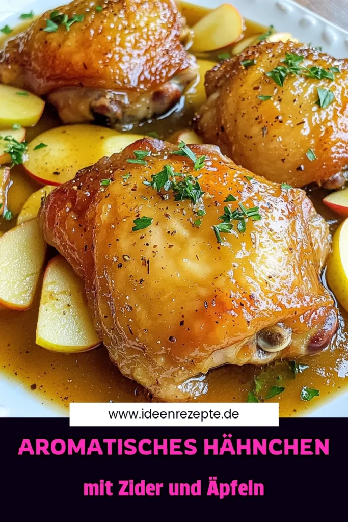 Entdecken Sie das köstliche Rezept für Äpfel-Zider geschmorte Hähnchenschenkel, das saftige Hähnchen mit Apfelzider, frischen Äpfeln und aromatischen Gewürzen kombiniert. Perfekt für ein herbstliches Abendessen, ist dieses Gericht einfach zuzubereiten und bringt Wärme in jedes Zuhause. Klicken Sie jetzt und lassen Sie sich von diesem Rezept inspirieren! #Hähnchenrezepte #Herbstküche #KochenmitÄpfeln #EinfacheRezepte