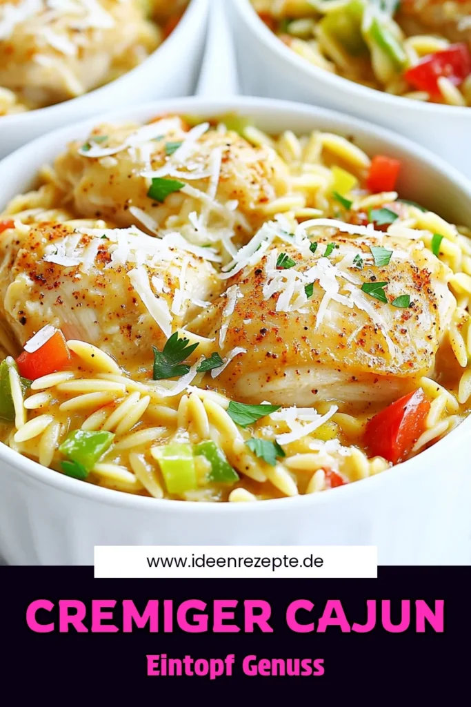Entdecke das köstliche Rezept für Eintopf-Cremige Cajun-Hühnchen-Orzo, das perfekt für ein schnelles Abendessen ist! Mit saftigem Hähnchen, herzhaften Gewürzen und cremigem Parmesan zauberst du eine schmackhafte Mahlzeit in nur 30 Minuten. Lass dich von den einfachen Zubereitungsschritten inspirieren und bring Abwechslung auf den Tisch. Klicke jetzt für das vollständige Rezept und bring dein Kochspiel auf das nächste Level! #Eintopf #CajunHühnchen #Orzo #EinfacheRezepte