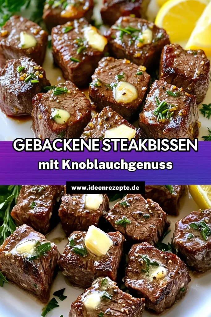 Entdecken Sie die perfekten gebackenen Knoblauchbutter-Steakbissen, die in nur 20 Minuten zubereitet sind! Diese saftigen Steakwürfel sind in einer köstlichen Marinade aus Knoblauch, frischen Kräutern und Butter eingelegt und knusprig gebacken. Ideal für Parties oder als Snack. Erleben Sie den vollen Geschmack und servieren Sie sie mit Zitronenschnitzen. Klicken Sie, um die vollständigen Rezepte zu erkunden! #GebackeneSteakbissen #Knoblauchbutter #Steakrezepte #EinfachKochen