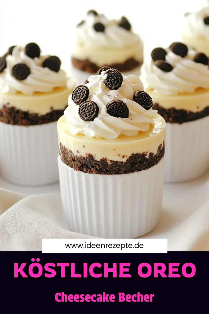 Entdecken Sie die köstlichen Leckere No-Bake Oreo Cheesecake Cups, die Ihre Süßigkeitenliebhaber begeistern werden! Mit nur wenigen Zutaten und einer einfachen Zubereitung bringen diese cremigen Becher den perfekten Oreo-Geschmack in Ihr Zuhause. Ideal für jede Feier oder als süßer Snack zwischendurch. Klicken Sie hier, um das komplette Rezept zu erkunden und Ihre Gäste zu beeindrucken! #NoBakeCheesecake #OreoLovers #DessertRecipes #SweetTreats
