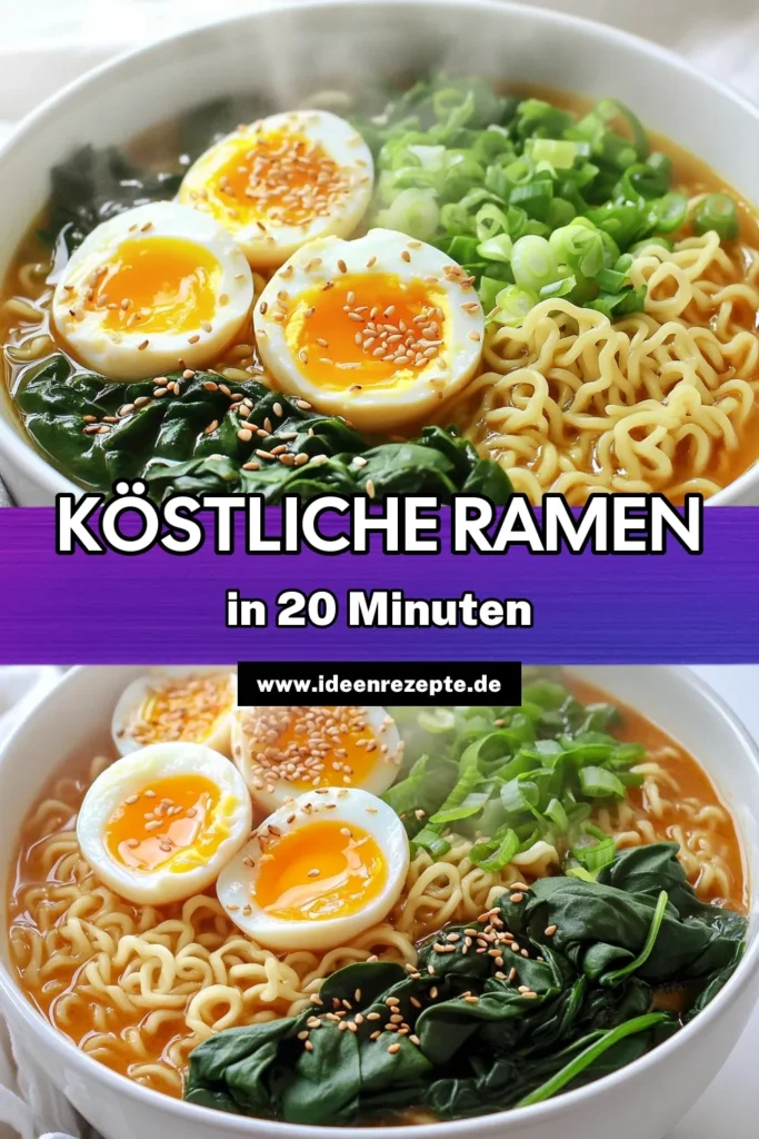 Entdecke dieses Rezept für Minute Chili Crisp Ramen mit jammy Eggs, das in nur 20 Minuten zubereitet wird! Genieße die perfekte Kombination aus würzigen Nudeln, zartem Spinat und köstlichen Eiern mit weichem Kern. Ideal für ein schnelles Mittagessen oder ein herzhaftes Abendessen. Klicke jetzt, um das vollständige Rezept und weitere leckere Inspirationen zu entdecken! #RamenRezept #SchnelleRezepte #ChiliCrisp #JammyEier