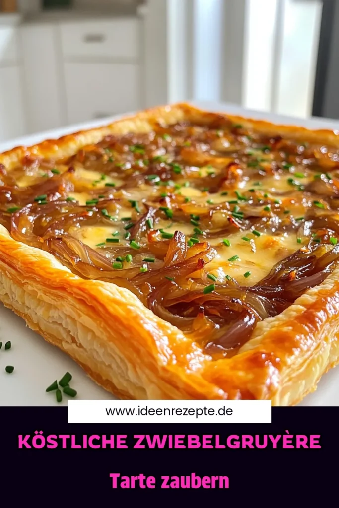 Entdecken Sie das Rezept für eine köstliche karamellisierte Zwiebel-Gruyère-Tarte, die jedem Gaumen schmeichelt! Mit einfach zu folgenden Schritten und herzhaften Zutaten wird diese Tarte zum perfekten Highlight für Ihr nächstes Dinner. Ideal für einen gemütlichen Abend oder als herzhaftes Gericht für Gäste. Klicken Sie jetzt, um das ganze Rezept zu sehen und Ihre Kochkünste zu verfeinern! #KaramellisierteZwiebeln #ZwiebelTarte #GruyèreKäse #Rezeptideen