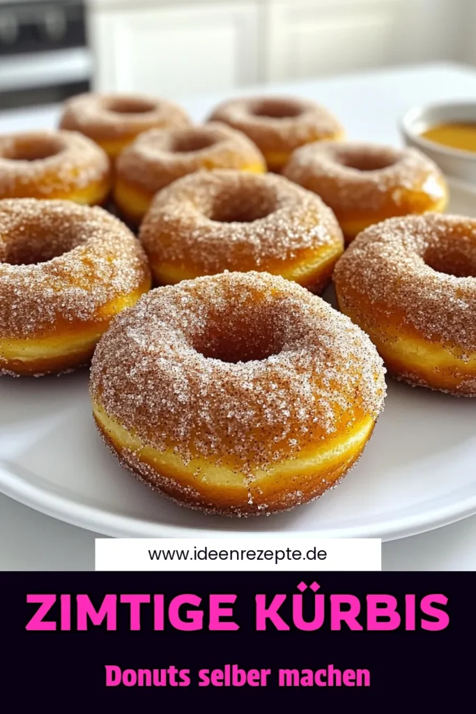 Verwöhne deinen Gaumen mit köstlichen Zimt-Zucker-Kürbis-Donuts! Dieses einfache Rezept kombiniert zartes Kürbispüree mit warmen Gewürzen für den perfekten herbstlichen Genuss. In nur 30 Minuten zauberst du 12 fluffige Donuts, die zum Wälzen in einer aromatischen Zimt-Zucker-Mischung bereit sind. Schau vorbei und entdecke, wie du diese Leckerei ganz einfach nachbacken kannst! #ZimtZuckerKürbisDonuts #Kürbisrezepte #Backen #Herbstleckereien