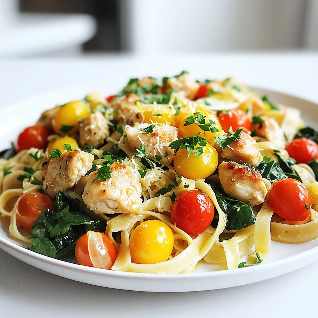 Für das Zitronen-Knoblauch-Hühnchen-Pasta-Pfanne benötigst du folgende Zutaten: - 2 Hähnchenbrustfilets, entbeint und ohne Haut, gewürfelt - 225 g Fettuccine oder Linguine Pasta - 3 Esslöffel Olivenöl - 4 Knoblauchzehen, fein gehackt - 1 Teelöffel rote Pfefferflocken (nach Geschmack anpassen) - Schale und Saft von 1 großen Zitrone - 1 Tasse Kirschtomaten, halbiert - 1 Tasse Spinat, grob gehackt - Salz und Pfeffer nach Geschmack - 60 g geriebener Parmesan (optional) - Frische Petersilie zum Garnieren Frische Zutaten bringen den besten Geschmack. Verwende frischen Knoblauch und frische Zitrone. Sie geben mehr Aroma. Wenn du keine frischen Kirschtomaten hast, kannst du auch getrocknete Tomaten verwenden. Das gibt einen anderen, aber leckeren Geschmack. Falls du eine glutenfreie Diät machst, nutze glutenfreie Pasta. Für eine vegetarische Version kannst du das Hähnchen durch Tofu oder Kichererbsen ersetzen. Das gibt Protein und macht das Gericht nahrhaft. Wenn du laktoseintolerant bist, lass den Parmesan weg oder nimm einen laktosefreien Käse. Beginne mit einem großen Topf. Fülle ihn mit gesalzenem Wasser und bringe es zum Kochen. Wenn das Wasser kocht, füge die Fettuccine oder Linguine hinzu. Koche die Pasta gemäß der Verpackungsanleitung bis sie al dente ist. Das dauert etwa 8-10 Minuten. Vergiss nicht, 1 Tasse des Nudelwassers aufzuheben, bevor du die Pasta abgießt. Lass die Pasta danach beiseite stehen. Nimm eine große Pfanne und erhitze 2 Esslöffel Olivenöl bei mittlerer Hitze. Schneide die Hähnchenbrustfilets in kleine Würfel. Gib die Hähnchenstücke in die Pfanne. Würze sie mit Salz und Pfeffer nach Geschmack. Brate das Hähnchen für etwa 6-8 Minuten, bis es goldbraun und durchgegart ist. Wenn das Hähnchen fertig ist, nimm es aus der Pfanne und stelle es beiseite. In dieselbe Pfanne gib den restlichen Esslöffel Olivenöl. Füge die fein gehackten Knoblauchzehen und die roten Pfefferflocken hinzu. Sauté das Gemisch für etwa 1 Minute, bis es gut riecht. Sei vorsichtig, dass du den Knoblauch nicht verbrennst. Danach kommen die halbierten Kirschtomaten in die Pfanne. Koche sie für 3-4 Minuten, bis sie weich werden. Gib jetzt das Hähnchen zurück in die Pfanne. Füge die Zitronenschale und den Zitronensaft hinzu und rühre alles gut um. Nun gib die gekochte Pasta und den grob gehackten Spinat dazu. Wenn die Mischung trocken aussieht, füge nach und nach das aufbewahrte Nudelwasser hinzu, bis die Sauce die richtige Konsistenz hat. Vermenge alles gut, bis die Pasta gleichmäßig bedeckt ist und der Spinat zusammenfällt. Schmecke die Mischung ab und passe die Gewürze nach Belieben an. Um das Hähnchen perfekt zu braten, achte auf die Temperatur. Erhitze die Pfanne gut. Füge dann das Hähnchen hinzu. Brate es 6-8 Minuten lang, bis es goldbraun ist. Vergiss nicht, es mit Salz und Pfeffer zu würzen. Wenn du die Stücke nicht überfüllst, braten sie gleichmäßig. So bleibt das Hähnchen saftig und zart. Die Sauce ist wichtig für den Geschmack. Wenn die Mischung trocken aussieht, füge nach und nach das Nudelwasser hinzu. Das Wasser hilft, die Aromen zu verbinden. Rühre gut um, bis alles gleichmäßig bedeckt ist. Die Sauce sollte leicht und cremig sein. Wenn sie zu dünn ist, koche sie kurz ein. So hast du die perfekte Konsistenz. Reste vom Zitronen-Knoblauch-Hühnchen-Pasta-Pfanne sind toll! Du kannst sie in einem luftdichten Behälter aufbewahren. Im Kühlschrank halten sie sich 3-4 Tage. Zum Aufwärmen, nutze die Mikrowelle oder eine Pfanne. Füge etwas Wasser oder Öl hinzu, damit die Pasta nicht austrocknet. Du kannst die Reste auch als Füllung für Wraps verwenden. So hast du eine neue Mahlzeit! {{image_4}} Wenn du eine vegetarische Version machen möchtest, ersetze das Hähnchen mit Tofu oder Kichererbsen. Diese Optionen sind proteinreich und fügen einen tollen Biss hinzu. Du kannst auch gebratene Pilze verwenden, um mehr Geschmack zu bringen. Achte darauf, die Gewürze gut anzupassen. Fettuccine und Linguine sind klasse, aber du kannst auch andere Pasta wählen. Spaghetti oder Penne passen auch gut in dieses Rezept. Wenn du eine glutenfreie Diät befolgst, probiere glutenfreie Pasta aus Reis oder Linsen. Die Kochzeit kann variieren, also überprüfe die Packung. Um mehr Aromen hinzuzufügen, kannst du frische Kräuter verwenden. Basilikum oder Oregano bringen frische Noten. Für einen extra Kick füge Kapern oder Oliven hinzu. Diese kleinen Zutaten machen einen großen Unterschied. Denk daran, die Menge nach deinem Geschmack anzupassen. Bewahre deine Reste in einem luftdichten Behälter auf. Lass die Pasta zuerst auf Raumtemperatur kommen. Dann verschließe den Behälter gut. So bleibt der Geschmack frisch. Du kannst die Reste bis zu drei Tage im Kühlschrank aufbewahren. Um die Pasta wieder warm zu machen, benutze eine Pfanne. Füge einen Schuss Wasser oder Brühe hinzu. Erhitze sie bei mittlerer Hitze. Rühre oft, damit die Pasta gleichmäßig warm wird. Das sorgt dafür, dass sie nicht austrocknet. Im Kühlschrank hält sich die Zitronen-Knoblauch-Hühnchen-Pasta bis zu drei Tage. Im Gefrierfach kannst du sie bis zu drei Monate lagern. Verpacke die Portionen gut in Gefrierbeuteln oder Behältern. So bleibt die Qualität erhalten. Beim Auftauen kannst du sie über Nacht im Kühlschrank lassen. Die Zubereitung dauert etwa 30 Minuten. Die Pasta braucht etwa 10 Minuten, um zu kochen. Daneben brät das Hähnchen in ca. 8 Minuten. Das Zusammenfügen der Zutaten dauert nicht lange. Diese schnelle Zeit macht es ideal für ein Abendessen unter der Woche. Ja, du kannst das Hähnchen durch Tofu oder Garnelen ersetzen. Tofu ist eine gute Wahl für Vegetarier. Es nimmt die Aromen gut auf und ist leicht zuzubereiten. Garnelen kochen schnell und passen perfekt zu den Zitronen- und Knoblaucharomen. Statt Parmesan kannst du Pecorino oder einen veganen Käse verwenden. Diese Optionen bieten einen ähnlichen Geschmack. Auch Hefeflocken sind eine gute Wahl für einen käsigen Geschmack, ohne Milchprodukte. In diesem Artikel haben wir die wichtigsten Zutaten für dein köstliches Zitronen-Knoblauch-Hühnchen-Pasta-Gericht besprochen. Wir haben die Zubereitung Schritt für Schritt durchgegangen und hilfreiche Tipps gegeben. Auch einige Variationen, wie vegetarische Alternativen, wurden erwähnt. Reste können leicht aufbewahrt und wieder aufgewärmt werden. Denke daran, dass du kreativ sein kannst, um dein Gericht anzupassen. Viel Spaß beim Kochen!