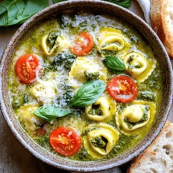 Um eine leckere One Pot Creamy Pesto Tortellini Soup zuzubereiten, brauchst du folgende Zutaten: - 1 Esslöffel Olivenöl - 1 Zwiebel, gewürfelt - 3 Knoblauchzehen, fein gehackt - 4 Tassen Gemüsebrühe - 1 Tasse Schlagsahne - 1 Tasse Basilikumpesto (gekauft oder selbstgemacht) - 340 g Käse-Tortellini (frisch oder gefroren) - 1 Tasse Kirschtomaten, halbiert - 1 Tasse frischer Spinat - Salz und Pfeffer nach Geschmack - Geriebener Parmesan, zum Servieren - Frische Basilikumblätter, zur Garnitur Du kannst deiner Suppe zusätzliche Gewürze hinzufügen. Ein bisschen Zitronensaft bringt Frische. Chili-Flocken geben einen kleinen Kick. Auch italienische Kräuter passen gut. Denke an Oregano oder Thymian für mehr Geschmack. Wenn du Pesto kaufst, wähle eine Marke mit frischen Zutaten. Achte auf den hohen Basilikuminhalt. Für die Tortellini sind frische Varianten oft besser. Sie haben mehr Geschmack und eine bessere Textur. Wenn du gefrorene Tortellini verwendest, achte auf die Kochzeit. Sie brauchen meist etwas länger. Zuerst nimmst du einen großen Topf. Erhitze 1 Esslöffel Olivenöl bei mittlerer Hitze. Dann würfelst du die Zwiebel und gibst sie in den Topf. Brate die Zwiebel 3-4 Minuten lang an, bis sie weich und durchscheinend ist. Der Duft wird köstlich sein! Jetzt kommt der Knoblauch. Hacke 3 Knoblauchzehen fein und füge sie hinzu. Brate alles für 1 weitere Minute an. Der Knoblauch wird aromatisch, das macht die Suppe besonders lecker. Jetzt ist es Zeit für die Brühe. Gieße 4 Tassen Gemüsebrühe in den Topf. Rühre gut um und lasse die Mischung sanft köcheln. Das dauert nur ein paar Minuten. Während die Brühe köchelt, kannst du die anderen Zutaten vorbereiten. Du wirst bald feststellen, dass die Aromen sich wunderbar vermischen. Nach dem Köcheln fügst du die Schlagsahne und 1 Tasse Basilikumpesto hinzu. Rühre alles gut um. Lass die Suppe für etwa 5 Minuten köcheln, damit sich die Aromen verbinden. Dann ist es Zeit für die Tortellini. Gib 340 g Käse-Tortellini vorsichtig in den Topf. Koche sie nach Packungsanweisung, normalerweise 4-5 Minuten. Rühre dann 1 Tasse halbierte Kirschtomaten und 1 Tasse frischen Spinat unter. Lass alles 2 Minuten weiterkochen. Der Spinat sollte jetzt schön verwelkt sein. Jetzt kannst du die Suppe nach Geschmack mit Salz und Pfeffer würzen. Um deine Suppe zu einem echten Highlight zu machen, nutze frische Zutaten. Frischer Spinat und hochwertige Brühe bringen mehr Geschmack. Du kannst auch ein wenig Zitronensaft hinzufügen. Der saure Geschmack hebt die Aromen. Ein zusätzlicher Schuss Olivenöl vor dem Servieren macht die Suppe cremiger und reichhaltiger. Für die Präsentation, träufle etwas Pesto in die Schalen. Garniere mit frischem Basilikum und geriebenem Parmesan. So sieht dein Gericht nicht nur toll aus, sondern schmeckt auch besser. Ein häufiger Fehler ist, die Brühe zu stark zu würzen. Beginne mit einer kleinen Menge Salz und Pfeffer. Du kannst später mehr hinzufügen. Ein weiterer Fehler ist, die Tortellini zu lange zu kochen. Halte dich an die Packungsanweisungen. Wenn sie überkochen, werden sie matschig. Auch das Gemüse darf nicht zu lange kochen. Der Spinat sollte frisch und grün bleiben. Überprüfe die Konsistenz der Suppe. Wenn sie zu dick ist, füge etwas Brühe oder Wasser hinzu. Zu dieser Suppe passen knuspriges Brot oder ein frischer Salat. Ein einfaches Baguette ist ideal, um die Suppe zu dippen. Wenn du einen Salat machst, wähle einen leichten grünen Salat mit Zitronen-Dressing. Das sorgt für eine schöne Balance. Wer es herzhaft mag, kann auch Knoblauchbrot servieren. Es ergänzt die cremige Suppe perfekt. {{image_4}} Für eine vegetarische Version der Suppe kann man die Schlagsahne durch Kokosmilch ersetzen. Diese gibt einen tollen, cremigen Geschmack ohne tierische Produkte. Auch die Tortellini können Sie durch Gemüsetortellini austauschen. Diese sind oft vegan und bieten zusätzlich Geschmack. Die Suppe ist sehr flexibel. Fühlen Sie sich frei, verschiedene Gemüsesorten hinzuzufügen. Zucchini, Karotten oder Paprika passen gut. Sie können auch tiefgefrorenes Gemüse verwenden, wenn es schnell gehen muss. Achten Sie darauf, die Kochzeit anzupassen, je nachdem, welches Gemüse Sie wählen. Möchten Sie etwas Schärfe? Fügen Sie eine Prise Cayennepfeffer oder einige rote Chiliflocken hinzu. Diese geben der Suppe einen schönen Kick. Für mehr Geschmack können Sie auch ein wenig Zitronensaft oder frische Kräuter wie Oregano und Thymian hinzufügen. Diese kleinen Änderungen machen einen großen Unterschied in Ihrer Suppe. Um die Suppe richtig aufzubewahren, lassen Sie sie zuerst abkühlen. Gießen Sie die Suppe dann in einen luftdichten Behälter. So bleibt sie frisch und lecker. Sie sollten die Suppe innerhalb von drei bis vier Tagen essen. Achten Sie darauf, sie nicht zu lange stehen zu lassen. Wenn Sie die Suppe länger aufbewahren möchten, können Sie sie einfrieren. Gießen Sie die abgekühlte Suppe in gefriergeeignete Behälter. So bleibt die Suppe bis zu drei Monate haltbar. Denken Sie daran, etwas Platz im Behälter zu lassen, damit die Suppe sich beim Einfrieren ausdehnen kann. Das Einfrieren kann die Konsistenz leicht verändern, aber der Geschmack bleibt gut. Beim Aufwärmen der Suppe ist es wichtig, die Hitze niedrig zu halten. Erwärmen Sie die Suppe in einem Topf auf dem Herd. Rühren Sie dabei häufig um, damit sie gleichmäßig warm wird. Fügen Sie etwas Wasser oder Brühe hinzu, wenn die Suppe zu dick wird. So bleibt die cremige Textur erhalten. Genießen Sie die Suppe heiß und frisch! Um die Suppe gesünder zu machen, kannst du einige einfache Anpassungen vornehmen. Du kannst die Schlagsahne durch griechischen Joghurt ersetzen. Das macht die Suppe cremig, aber mit weniger Fett. Füge mehr Gemüse hinzu, wie Karotten oder Zucchini. Diese machen die Suppe bunter und nährstoffreicher. Verwende Vollkorn-Tortellini anstelle von normalen Tortellini. Das erhöht den Ballaststoffgehalt und macht die Suppe sättigender. Ja, du kannst frische Tortellini verwenden! Frische Tortellini sind oft zarter und haben mehr Geschmack. Wenn du sie verwendest, achte darauf, die Kochzeit anzupassen. Sie brauchen meist weniger Zeit zum Kochen als gefrorene Tortellini. Teste sie nach 2-3 Minuten, um sicherzustellen, dass sie perfekt sind. Die Suppe hält sich im Kühlschrank etwa 3 bis 5 Tage. Stelle sicher, dass sie in einem luftdichten Behälter aufbewahrt wird. Wenn du die Suppe länger aufbewahren möchtest, kannst du sie auch einfrieren. So bleibt sie bis zu 3 Monate frisch. Achte darauf, die Suppe vor dem Einfrieren gut abzukühlen. Diese Woche haben wir ein einfaches Rezept für Tortellini-Suppe erkundet. Wir haben die nötigen Zutaten aufgelistet, Tipps für Geschmack gegeben und Schritt-für-Schritt-Anleitungen bereitgestellt. Auch Variationen und Lagerhinweise waren wichtig. Denke daran, deine Suppe mit frischen Zutaten und Gewürzen zu verfeinern. Vermeide häufige Fehler, um ein leckeres Ergebnis zu erzielen. Kreativität ist der Schlüssel. Probiere verschiedene Gemüsesorten aus oder mache eine gesunde Version. So bereitest du das perfekte Gericht für dich und deine Familie zu.