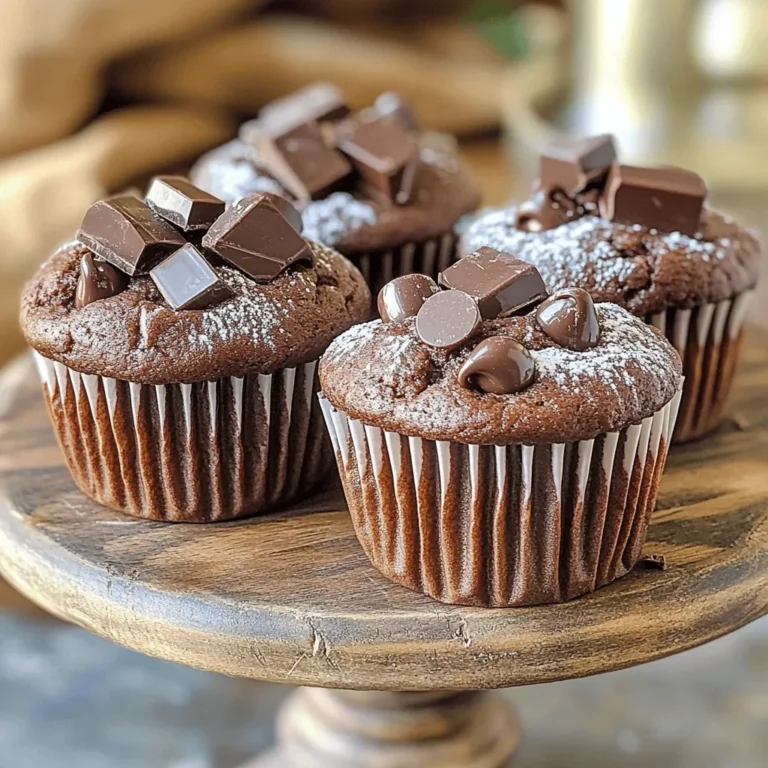 - 1 ¾ Tassen Weizenmehl - ½ Tasse ungesüßtes Kakaopulver - 1 Tasse Kristallzucker - 2 Teelöffel Backpulver - 1 Teelöffel Natron - ½ Teelöffel Salz - 2 große Eier - 1 Tasse Milch (Vollmilch oder Buttermilch) - ½ Tasse Pflanzenöl - 1 Teelöffel Vanilleextrakt - 1 Tasse halbherbe Schokoladenstückchen - ½ Tasse Schokoladenchunks (optional) Um die besten Zutaten auszuwählen, achte auf Qualität. Wähle frisches Mehl und hochwertiges Kakaopulver. Das Kakaopulver sollte ungesüßt sein, um den vollen Schokoladengeschmack zu erhalten. Verwende große Eier für die beste Textur. Für die Milch kannst du Buttermilch nehmen, da sie die Muffins noch saftiger macht. Die Schokoladenstückchen sollten halbherb sein, damit sie eine ausgewogene Süße bieten. Wenn du es besonders dekadent magst, füge die Schokoladenchunks hinzu. Sie machen die Muffins noch schokoladiger und leckerer. Achte darauf, alle Zutaten gut abzumessen. So gelingen die Muffins perfekt jedes Mal. 1. Vorheizen des Ofens und Vorbereitung der Muffinform Heize den Ofen auf 190°C vor. Lege dein Muffinblech mit Papierförmchen aus oder sprühe es leicht mit Kochspray ein. Dies hilft, die Muffins leicht zu lösen. 2. Mischen der trockenen Zutaten In einer großen Schüssel mische die trockenen Zutaten. Verwende 1 ¾ Tassen Weizenmehl, ½ Tasse ungesüßtes Kakaopulver, 1 Tasse Kristallzucker, 2 Teelöffel Backpulver, 1 Teelöffel Natron und ½ Teelöffel Salz. Rühre alles gut um, bis die Zutaten gleichmäßig verteilt sind. 3. Kombinieren von feuchten Zutaten In einer anderen Schüssel schlage 2 große Eier auf. Füge 1 Tasse Milch, ½ Tasse Pflanzenöl und 1 Teelöffel Vanilleextrakt hinzu. Mische alles gut, bis die Flüssigkeit glatt ist. 4. Falten der Zutaten und Teigverarbeitung Gieße die feuchten Zutaten in die Schüssel mit den trockenen Zutaten. Falten die Mischung vorsichtig mit einem Spatel. Mische nicht zu kräftig; es ist okay, wenn ein paar Klümpchen bleiben. 5. Backen der Muffins und Abkühlzeit Füge 1 Tasse halbherbe Schokoladenstückchen und ½ Tasse Schokoladenchunks hinzu. Verteile den Teig gleichmäßig auf die Muffinförmchen, fülle sie zu ⅔. Backe die Muffins 18-20 Minuten. Ein Zahnstocher sollte mit feuchten Krümeln herauskommen. Lass die Muffins 5 Minuten im Blech abkühlen. Danach transferiere sie auf ein Kuchenrost, um sie vollständig abzukühlen. Um die perfekte Konsistenz zu erreichen, ist es wichtig, die Mischung nicht zu überarbeiten. Wenn du die feuchten Zutaten zu den trockenen gibst, falte sie vorsichtig zusammen. Du solltest Klümpchen sehen. Das bedeutet, dass du alles richtig gemacht hast. Zu viel Rühren macht die Muffins hart. Die Backzeit ist entscheidend. Stelle den Timer auf 18 bis 20 Minuten. Überprüfe die Muffins mit einem Zahnstocher. Wenn er mit ein paar feuchten Krümeln herauskommt, sind die Muffins fertig. Lass sie nicht zu lange im Ofen, sonst werden sie trocken. Die Muffins können einfach, aber auch schick sein. Eine Prise Puderzucker macht sie besonders. Du kannst auch einen Schokoladenguss darüberträufeln. Das sieht toll aus und schmeckt lecker. Für besondere Anlässe kannst du die Muffins auf einem Kuchenständer anrichten. Füge frische Beeren oder Minzblätter hinzu, um Farbe zu bringen. Diese kleinen Details machen einen großen Eindruck und zeigen, dass du dir Mühe gegeben hast. {{image_4}} Für eine glutenfreie Option verwenden Sie glutenfreies Mehl. Ich empfehle eine Mischung aus Reis- und Mandelmehl. Diese Mehle geben den Muffins eine tolle Textur. - Zutaten für glutenfreie Muffins: - 1 ¾ Tassen glutenfreies Mehl - ½ Tasse ungesüßtes Kakaopulver - 1 Tasse Kristallzucker - 2 Teelöffel Backpulver - 1 Teelöffel Natron - ½ Teelöffel Salz - 2 große Eier - 1 Tasse Milch (Vollmilch oder Buttermilch) - ½ Tasse Pflanzenöl - 1 Teelöffel Vanilleextrakt - 1 Tasse halbherbe Schokoladenstückchen - ½ Tasse Schokoladenchunks (optional) Achten Sie darauf, die Zutaten gut zu mischen. Das verhindert Klumpen. Backen Sie die Muffins wie in der Originalanleitung. Sie können die Muffins mit verschiedenen Zutaten aufpeppen. Nüsse oder Früchte geben neue Aromen. - Vorschläge: - Walnüsse oder Pekannüsse für Crunch - Himbeeren oder Bananen für fruchtige Süße - Kokosraspeln für einen tropischen Twist Fügen Sie etwa ½ Tasse der zusätzlichen Zutaten hinzu. Mischen Sie sie vorsichtig unter den Teig. So bleiben die Muffins locker und weich. Um die Frische Ihrer Muffins zu sichern, lagern Sie sie richtig. Legen Sie die Muffins in einen luftdichten Behälter. Nach dem Abkühlen sind sie am besten. So bleibt die Textur weich und die Schokolade lecker. Vermeiden Sie es, sie in den Kühlschrank zu stellen. Die Kälte kann die Muffins trocken und hart machen. Stattdessen bewahren Sie sie bei Raumtemperatur auf, wo sie bis zu drei Tage frisch bleiben. Wenn Sie möchten, können Sie auch ein Stück Brot in den Behälter legen. Das hält die Muffins noch frischer! Wenn Sie die Muffins länger aufbewahren möchten, frieren Sie sie ein. Lassen Sie die Muffins zuerst ganz abkühlen. Wickeln Sie sie dann in Frischhaltefolie ein. Legen Sie sie in einen Gefrierbeutel oder einen luftdichten Behälter. So vermeiden Sie Gefrierbrand und halten den Geschmack. Die Muffins können bis zu drei Monate im Gefrierfach bleiben. Zum Auftauen nehmen Sie sie einfach aus dem Gefrierfach. Lassen Sie sie bei Raumtemperatur stehen oder nutzen Sie die Mikrowelle. Erwärmen Sie sie kurz, um die Schokolade wieder schmelzen zu lassen. So genießen Sie einen frisch gebackenen Muffin zu jeder Zeit! Die Muffins sind bei Raumtemperatur etwa 2 bis 3 Tage haltbar. Bewahren Sie sie in einem luftdichten Behälter auf. Im Kühlschrank bleiben sie bis zu einer Woche frisch. Kühlen Sie sie gut ab, bevor Sie sie einlagern. So bleibt der Geschmack erhalten. Ja, Sie können die Muffins im Voraus machen. Bereiten Sie den Teig bis zu einem Tag zuvor vor. Lagern Sie ihn im Kühlschrank. Backen Sie die Muffins dann, wenn Sie bereit sind. So genießen Sie sie warm und frisch. Dies gibt Ihnen auch mehr Zeit, um andere Dinge zu planen oder vorzubereiten. Um die Muffins saftiger zu machen, verwenden Sie Buttermilch anstelle von normaler Milch. Buttermilch gibt Feuchtigkeit und einen tollen Geschmack. Fügen Sie auch mehr Schokoladenstückchen hinzu. Diese schmelzen beim Backen und machen die Muffins noch schokoladiger. Achten Sie darauf, nicht zu lange zu mischen. Einige Klümpchen sind in Ordnung, das hilft auch, die Muffins weich zu halten. Die Zutaten sind der Schlüssel zu perfekten Muffins. Wir haben die Mengen und Auswahlshilfen besprochen. Die Schritt-für-Schritt-Anleitung macht das Backen einfach und schnell. Tipps helfen, die Muffins perfekt zu machen, und Dekorationsideen bringen Vielfalt. Außerdem haben wir Variationen wie glutenfreie Muffins besprochen. Schließlich sind die Lagerung und Haltbarkeit wichtig, um die Frische zu bewahren. Mit diesen Hinweisen gelingt dir jeder Muffin. Lass deiner Kreativität freien Lauf!