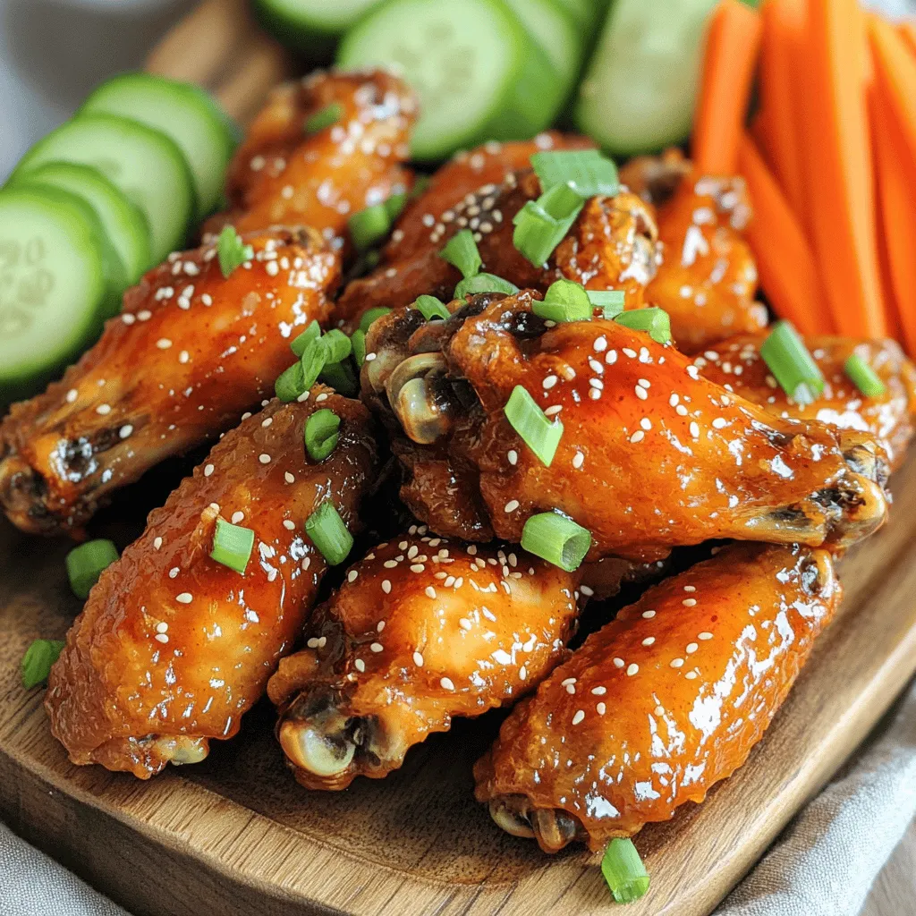 - 900 g Hähnchenflügel - Marinadebestandteile: - 60 ml Honig - 30 ml Sriracha-Sauce - 30 ml Sojasauce - 15 ml Apfelessig - Gewürze: - 15 g Knoblauchpulver - 5 g Zwiebelpulver - 5 g geräuchertes Paprikapulver - Salz und Pfeffer nach Geschmack - Sesamsamen (zum Garnieren) - Frische, gehackte Frühlingszwiebeln (zum Garnieren) Ich liebe diese Zutaten. Sie machen die Flügel so lecker. Die Hähnchenflügel sind die Hauptzutat. Sie sind saftig und zart. Die Marinade macht sie süß und scharf. Honig bringt die Süße, und Sriracha sorgt für die Schärfe. Sojasauce gibt einen tollen Umami-Geschmack. Apfelessig fügt eine frische Note hinzu. Die Gewürze sind ebenfalls wichtig. Knoblauchpulver und Zwiebelpulver geben viel Geschmack. Geräuchertes Paprikapulver macht die Flügel noch interessanter. Salz und Pfeffer runden alles ab. Für die Garnitur verwende ich Sesamsamen und Frühlingszwiebeln. Sie sorgen für einen schönen Farbkontrast und zusätzlichen Crunch. Diese Zutaten sind einfach, aber sie machen einen großen Unterschied. Sie helfen, die Flügel zu einem echten Genuss zu machen. Zuerst tupfe die Hähnchenflügel mit Küchenpapier trocken. Dies entfernt Wasser und hilft, sie knusprig zu machen. Feuchtigkeit ist der Feind der Knusprigkeit. Nun bereite die Marinade vor. Mische in einer Schüssel 60 ml Honig, 30 ml Sriracha-Sauce, 30 ml Sojasauce, 15 ml Apfelessig, 15 g Knoblauchpulver, 5 g Zwiebelpulver und 5 g geräuchertes Paprikapulver. Füge Salz und Pfeffer hinzu. Rühre alles gut um, bis die Mischung gleichmäßig ist. Lege die Hähnchenflügel in einen großen, wiederverschließbaren Beutel oder eine Schüssel. Gieße die Marinade über die Flügel. Achte darauf, dass sie gleichmäßig bedeckt sind. Schließe den Beutel oder decke die Schüssel ab. Lass die Flügel mindestens 30 Minuten marinieren. Für mehr Geschmack empfehle ich, sie ein paar Stunden im Kühlschrank zu lassen. Heize deine Luftfritteuse auf 190 °C vor. Das dauert etwa 5 Minuten. Platziere die marinierten Hähnchenflügel in einer einzigen Schicht im Korb. Koche sie für 25-30 Minuten. Wende die Flügel nach der Hälfte der Zeit. So garen sie gleichmäßig und werden schön knusprig. Nach der Garzeit prüfe die Flügel auf Knusprigkeit. Wenn du sie knuspriger magst, füge einfach 5 Minuten Garzeit hinzu. - Die richtige Marinierzeit Marinieren Sie die Hähnchenflügel mindestens 30 Minuten. Dies gibt den Flügeln Zeit, die Aromen aufzunehmen. Wenn Sie mehr Geschmack wollen, lassen Sie sie mehrere Stunden im Kühlschrank. - Verwendung von Öl Ein wenig Öl hilft, die Knusprigkeit zu verbessern. Geben Sie einen Teelöffel Öl zur Marinade hinzu. Dies sorgt für eine schöne, goldene Farbe und eine knusprige Textur. - Präsentation und Beilagenideen Servieren Sie die Flügel auf einer großen Platte. Streuen Sie Sesamsamen und gehackte Frühlingszwiebeln darüber. Dazu passen geschnittene Gurken und Karottensticks. Diese Beilagen bringen Erfrischung und Crunch. - Dip-Saucen Empfehlungen Bieten Sie verschiedene Dips an. Eine cremige Knoblauchsoße oder eine scharfe Chili-Sauce sind toll. Diese Dips ergänzen die süß-scharfen Flügel perfekt. {{image_4}} Eine gute Marinade macht die Hähnchenflügel noch besser. Hier sind zwei Optionen: - BBQ-Marinade: Mischen Sie BBQ-Sauce mit Sojasauce und etwas Honig. Diese Mischung bringt einen süßen und rauchigen Geschmack. Marinieren Sie die Flügel wie gewohnt. - Zitronenpfeffer-Marinade: Kombinieren Sie frischen Zitronensaft mit Olivenöl, Pfeffer und Salz. Diese Marinade sorgt für einen frischen, würzigen Kick. Lassen Sie die Flügel mindestens eine Stunde marinieren. Sie können die Geschmäcker Ihrer Hähnchenflügel anpassen. Hier sind zwei Ideen: - Süß-sauer Variante: Fügen Sie Ananassaft und etwas Sojasauce zur Marinade hinzu. Diese Mischung macht die Flügel süß und leicht sauer. - Scharfe Bärensauce Variante: Mischen Sie Bärensauce mit Sriracha für extra Schärfe. Diese Kombination bringt viel Geschmack und Würze. Diese Variationen helfen, neue Geschmäcker zu entdecken und Ihre Hähnchenflügel zu einem Hit zu machen! - Kühlschranklagerung: Lassen Sie die Hähnchenflügel zuerst abkühlen. Legen Sie sie in einen luftdichten Behälter. So bleiben sie frisch. Im Kühlschrank halten sie sich bis zu drei Tage. - Tiefkühloptionen: Für längere Lagerung können Sie die Flügel einfrieren. Wickeln Sie sie gut in Frischhaltefolie oder legen Sie sie in einen Gefrierbeutel. So bleiben sie bis zu drei Monate haltbar. Denken Sie daran, die Flügel vor dem Einfrieren gut abzukühlen. - Geeignete Methoden für die Wiedererwärmung: Um die Flügel wieder knusprig zu machen, verwenden Sie die Luftfritteuse. Erwärmen Sie sie bei 180 °C für etwa 5-10 Minuten. Alternativ können Sie den Ofen nutzen. Legen Sie die Flügel auf ein Backblech und backen Sie sie bei 180 °C für etwa 10-15 Minuten. So bleiben sie lecker und frisch. Die empfohlene Marinierzeit ist mindestens 30 Minuten. Wenn du mehr Zeit hast, lasse die Flügel bis zu 4 Stunden im Kühlschrank marinieren. So ziehen die Aromen besser ein. Ein längeres Marinieren macht die Flügel noch geschmackvoller. Die Anzahl der Flügel hängt von der Größe deiner Luftfritteuse ab. In einer typischen Luftfritteuse passen etwa 1 bis 1,5 kg Hähnchenflügel. Achte darauf, dass die Flügel in einer einzigen Schicht liegen. So bekommst du eine gleichmäßige Garung und eine schöne Knusprigkeit. Wenn du mehr Flügel machen willst, gare sie in mehreren Durchgängen. Ja, die Luftfritteuse ist gesünder als frittieren in Öl. Du verwendest weniger Fett, was die Kalorienzahl senkt. Außerdem bleiben die Nährstoffe in den Hähnchenflügeln besser erhalten. Das macht die Luftfrittiermethode eine tolle Wahl für schmackhafte, aber gesunde Snacks. Du bist nun bereit, knusprige Hähnchenflügel zu machen! Wir haben die Zutaten besprochen, die du brauchst. Ich habe dir Schritt für Schritt gezeigt, wie du die Flügel marinierst und garst. Denk daran, die richtige Marinierzeit ist wichtig für den Geschmack. Probiere verschiedene Marinaden aus, um neue Aromen zu entdecken. Plane auch ein, wie du die Reste richtig lagerst. Mit diesen Tipps wirst du leckere Flügel zubereiten. Viel Spaß beim Kochen und Genießen!