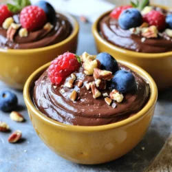 - 1 Tasse Hüttenkäse (bevorzugt fettarm) - 1/4 Tasse ungesüßtes Kakaopulver - 1/4 Tasse Honig oder Ahornsirup Die Hauptzutaten geben dieser Mousse ihre Basis. Hüttenkäse sorgt für viel Protein und eine cremige Textur. Ungesüßtes Kakaopulver bringt den schokoladigen Geschmack. Honig oder Ahornsirup fügt die süße Note hinzu, die wir lieben. - 1/2 Teelöffel Vanilleextrakt - 1/2 Teelöffel instant Kaffeekörner (optional für zusätzlichen Geschmack) - 1/4 Tasse Zartbitterschokoladenstückchen Diese Zutaten machen die Mousse noch leckerer. Vanilleextrakt gibt einen feinen, warmen Geschmack ab. Instant Kaffeekörner verstärken den Schokoladengeschmack und bringen Tiefe. Zartbitterschokoladenstückchen sorgen für einen schönen Schokoladenbiss. - Frische Beeren - Nüsse Garnierungen machen dein Dessert besonders. Frische Beeren bringen Farbe und Frische. Nüsse fügen einen knusprigen Biss hinzu und sind gesund. Du kannst beides kombinieren, um dein Gericht noch schöner zu machen. - Stelle deinen Mixer oder deine Küchenmaschine bereit. - Miss dann alle Zutaten ab und bereite sie vor. - Gib die Hauptzutaten in den Mixer: Hüttenkäse, Kakaopulver, Honig, Vanilleextrakt, Kaffeekörner und Meersalz. - Mixe alles auf hoher Stufe, bis die Mischung glatt und cremig ist. - Das dauert etwa 1-2 Minuten. Schabe die Seiten des Mixbehälters mit einem Spatel ab. - Schmelze die Zartbitterschokoladenstückchen in der Mikrowelle oder im Wasserbad. Lass die Schokolade etwas abkühlen. - Gieße die abgekühlte Schokolade langsam in die Mousse-Mischung. Mixe auf niedriger Stufe, um den Schokoladengeschmack zu bewahren. - Probiere die Mousse. Füge mehr Honig oder Sirup hinzu, wenn du es süßer magst. Mixe erneut, um alles gut zu verbinden. - Löffele die Mousse in Dessertschalen oder Gläser. - Lass die Mousse mindestens 30 Minuten im Kühlschrank fest werden. - Garniere die Mousse nach Wunsch mit frischen Beeren oder einer Prise Nüsse. Um die beste Textur für deine High-Protein Cottage Cheese Schokoladenmousse zu erreichen, ist der richtige Mix-Zeitpunkt wichtig. Mixe die Zutaten für 1-2 Minuten. Achte darauf, dass die Mischung ganz glatt ist. Wenn du die Mischung zu kurz pürierst, bleibt sie klumpig. Die Temperatur der Zutaten spielt auch eine entscheidende Rolle. Stelle sicher, dass der Hüttenkäse Zimmertemperatur hat. Kalte Zutaten können die Mousse grisselig machen. Warmes Kakaopulver hilft, eine cremige Textur zu erzielen. Du kannst den Geschmack der Mousse leicht anpassen. Süßungsoptionen wie Honig oder Ahornsirup sind ideal. Probiere aus, was dir am besten schmeckt. Wenn du weniger Süße möchtest, reduziere die Menge. Zusätzliche Aromen bringen neuen Schwung. Eine Prise Zimt oder ein Hauch von Chili können interessante Geschmackseffekte erzeugen. Du kannst auch verschiedene Extrakte ausprobieren, wie Mandeln oder Orangen. Wenn deine Mousse nicht die gewünschte Konsistenz hat, kann das an mehreren Faktoren liegen. Zu viel Luft beim Mixen macht die Mousse fluffig, aber nicht cremig. Wenn du übermixst, kann die Mousse zu wässrig werden. Um das zu lösen, mixe die Zutaten nur bis sie glatt sind. Wenn die Mousse zu fest ist, füge einen Esslöffel Milch hinzu und mixe nochmals kurz durch. So bekommst du die perfekte Konsistenz für deine Mousse. {{image_4}} Für eine vegane Variante, ersetzen Sie den Hüttenkäse. Nutzen Sie stattdessen Seidentofu. Er hat eine ähnliche, cremige Textur. Dies gibt Ihnen auch eine gute Proteinquelle. Verwenden Sie pflanzliche Süßungsmittel wie Agavendicksaft oder Kokosblütenzucker. Diese sind oft gesünder und bieten einen natürlichen Geschmack. Sie können die Mousse mit Gewürzen wie Zimt oder Chili aufpeppen. Zimt bringt Wärme, während Chili einen interessanten Kick gibt. Experimentieren Sie mit verschiedenen Milchsorten. Mandelmilch oder Hafermilch können den Geschmack verändern. Diese Alternativen sind oft leichter und passen gut zur Schokolade. Um den Proteingehalt zu erhöhen, können Sie Proteinpulver hinzufügen. Whey-Protein oder pflanzliches Protein funktionieren gut. Eine weitere Möglichkeit ist, andere proteinreiche Zutaten zu verwenden. Nüsse oder Chiasamen sind tolle Ergänzungen. Diese geben nicht nur mehr Protein, sondern auch eine schöne Textur zur Mousse. Die High-Protein Cottage Cheese Schokoladenmousse bleibt im Kühlschrank frisch. Ich empfehle, sie bis zu drei Tage zu lagern. Verwende einen luftdichten Behälter, um die Mousse gut zu schützen. So bleibt die Konsistenz schön cremig und der Geschmack bleibt erhalten. Wenn du die Mousse länger aufbewahren möchtest, kannst du sie einfrieren. Fülle die Mousse in einen gefrierfesten Behälter. Achte darauf, etwas Platz zu lassen, da die Mousse beim Einfrieren expandiert. Zum Auftauen lege die Mousse über Nacht in den Kühlschrank. Die Textur bleibt in der Regel gut, aber es kann leicht wässrig werden. Rühre sie einfach nach dem Auftauen gut durch. Hüttenkäse hat im Kühlschrank eine Haltbarkeit von etwa einer Woche. Schokolade hält sich meist mehrere Monate, wenn sie kühl und trocken gelagert wird. Achte darauf, die Frische der Zutaten regelmäßig zu prüfen. Wenn der Hüttenkäse oder die Schokolade einen seltsamen Geruch hat, verwende sie nicht mehr. Eine Portion dieser Mousse hat etwa 180 Kalorien. Diese Zahl kann leicht variieren. Die Kalorien kommen hauptsächlich aus dem Hüttenkäse und dem Honig oder Ahornsirup. Hüttenkäse ist eine großartige Proteinquelle. Er hilft, den Hunger zu stillen und gibt dir Energie. Mit nur einer Tasse Hüttenkäse bekommst du auch viele Nährstoffe. Ja, du kannst die Süße ganz einfach anpassen. Statt Honig kannst du auch einen anderen Süßstoff verwenden. Stevia oder Erythrit sind gute Alternativen. Diese Süßstoffe haben weniger Kalorien. Du kannst sie schrittweise hinzufügen, um die perfekte Süße zu finden. Probiere immer wieder, bis es dir schmeckt. Ja, die Mousse kann für Diabetiker geeignet sein. Wähle zuckerfreie Süßstoffe, um den Zuckergehalt zu senken. Achte darauf, die Menge an Honig oder Sirup zu reduzieren. Verwende auch fettarmen Hüttenkäse. Dieser hat weniger Zucker und bietet dennoch viel Protein. Prüfe die Nährwertangaben der Zutaten für deine speziellen Bedürfnisse. Zusammengefasst bietet dieses Rezept eine einfache Möglichkeit, eine leckere Mousse zuzubereiten. Wir haben die Hauptzutaten wie Hüttenkäse, Kakaopulver und Honig besprochen. Ich gab Tipps zur Textur und Variationen für verschiedene Diäten. Denke daran, dass Kühlzeit und richtige Lagerung wichtig sind. Jetzt kannst du mit diesen Anleitungen deine eigene Mousse kreieren und genießen. Probiere die verschiedenen Kombinationen aus, um deinen Geschmack zu treffen. Deine nächste Dessertüberraschung wartet!