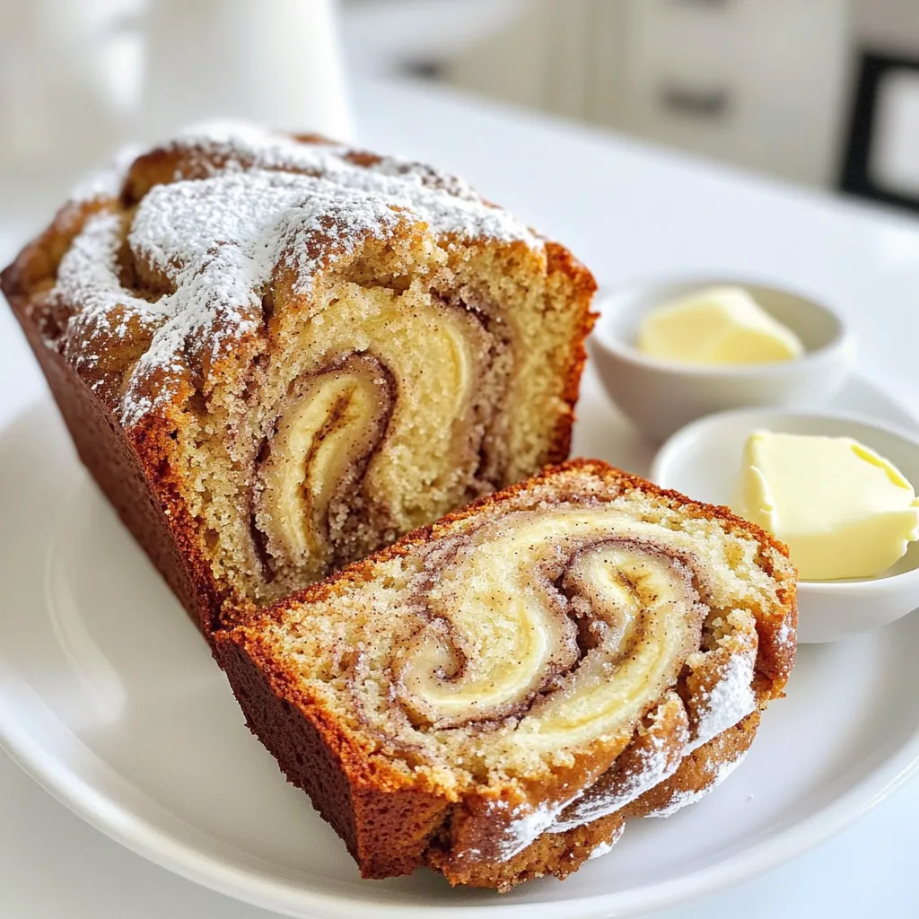 Für ein leckeres Cinnamon Swirl Bananabrot brauchst du folgende Zutaten: - 3 reife Bananen, zerdrückt - 120 g ungesalzene Butter, geschmolzen - 150 g brauner Zucker, gut gepackt - 1 großes Ei, verquirlt - 1 Teelöffel Vanilleextrakt - 1 Teelöffel Natron - 1/2 Teelöffel Salz - 190 g Weizenmehl - 1 Teelöffel gemahlener Zimt - 50 g Kristallzucker für die Zimt-Wirbel-Mischung - 1 Esslöffel gemahlener Zimt für die Zimt-Wirbel-Mischung Hier sind die genauen Mengenangaben, die du brauchst: - Reife Bananen: 3 Stück - Ungesalzene Butter: 120 g - Brauner Zucker: 150 g - Ei: 1 großes - Vanilleextrakt: 1 Teelöffel - Natron: 1 Teelöffel - Salz: 1/2 Teelöffel - Weizenmehl: 190 g - Gemahlener Zimt: 1 Teelöffel - Kristallzucker: 50 g (für die Wirbelmischung) - Gemahlener Zimt: 1 Esslöffel (für die Wirbelmischung) Um deinem Bananenbrot mehr Textur und Geschmack zu geben, kannst du folgende optionale Zutaten verwenden: - Gehackte Walnüsse: 30 g (gibt einen schönen Crunch) - Schokoladenstückchen: Für eine süßere Note Mit diesen Zutaten bist du bereit, das beste Cinnamon Swirl Bananabrot zu backen! Heize deinen Ofen auf 175 °C vor. Bereite eine Kastenform vor. Fette die Form gut ein oder lege sie mit Backpapier aus. Das hilft beim einfachen Herausnehmen des Brotes nach dem Backen. Nimm drei reife Bananen und zerdrücke sie in einer großen Schüssel. Füge die geschmolzene Butter hinzu und vermenge beides gut. Die Mischung sollte glatt sein. Danach gib den braunen Zucker, das verquirlte Ei und den Vanilleextrakt dazu. Rühre alles gründlich, bis es gut vermischt ist. Streue das Natron und das Salz über die Bananenmischung. Rühre vorsichtig, damit alles gut verteilt ist. Füge dann nach und nach das Weizenmehl hinzu. Mische alles, bis es gerade so verbunden ist. Achte darauf, nicht zu lange zu mischen, damit das Brot locker bleibt. In einer kleinen Schüssel vermenge den Kristallzucker mit dem gemahlenen Zimt. Gieße die Hälfte des Teigs in die vorbereitete Form. Streue die Hälfte der Zimt-Wirbel-Mischung gleichmäßig darüber. Verwende ein Messer, um die Mischung vorsichtig in den Teig zu swirl. Wiederhole das mit dem restlichen Teig und der restlichen Zimt-Mischung. Backe das Brot im vorgeheizten Ofen für 55-65 Minuten. Überprüfe mit einem Zahnstocher, ob es fertig ist. Wenn der Zahnstocher sauber herauskommt, ist dein Brot fertig. Lass das Brot für 10-15 Minuten in der Form abkühlen. Übertrage es dann auf ein Kuchengitter, um es vollständig abkühlen zu lassen. Um die perfekte Konsistenz für dein Bananenbrot zu erreichen, achte darauf, die Zutaten gut zu vermengen. Mische die zerdrückten Bananen mit der geschmolzenen Butter, bis sie glatt sind. Füge dann die trockenen Zutaten hinzu, aber mische nur, bis alles gerade so verbunden ist. Ein übermischter Teig kann zu einem dichten Brot führen. Wähle für das beste Ergebnis reife Bananen. Sie sollten braune Flecken haben, da sie süßer sind. Je reifer die Bananen, desto mehr Geschmack geben sie deinem Brot. Vermeide grüne oder festere Bananen, da sie nicht genug Süße bieten. Die Backzeit ist entscheidend. Backe das Brot bei 175 °C für 55-65 Minuten. Überprüfe die Garheit mit einem Zahnstocher. Wenn er sauber herauskommt, ist das Brot fertig. Lass es vor dem Schneiden immer etwas abkühlen. So bleibt es saftig und bricht nicht auseinander. {{image_4}} Du kannst dein Bananenbrot ganz einfach aufpeppen. Füge Schokoladenstückchen hinzu, um eine süße Note zu bekommen. Nüsse geben einen tollen Crunch. Ich empfehle, 30 g gehackte Walnüsse oder 50 g Schokoladenstückchen hinzuzufügen. Streue sie nach der Zimt-Wirbel-Mischung in den Teig. So erhältst du mehr Textur und Geschmack. Wenn du glutenfrei backen möchtest, ersetze das Weizenmehl durch eine glutenfreie Mehlmischung. Achte darauf, dass die Mischung Xanthan enthält. Möchtest du eine vegane Version? Nutze Apfelmus oder Leinsamen als Ei-Ersatz. Für die Butter kannst du pflanzliche Margarine verwenden. So bleibt dein Bananenbrot lecker und für alle geeignet. Die Zimt-Wirbel-Mischung ist der Star des Rezeptes. Du kannst die Menge an Zimt erhöhen, wenn du es intensiver magst. Denk auch daran, braunen Zucker für einen reichhaltigen Geschmack zu verwenden. Wenn du etwas Neues ausprobieren möchtest, mische Kakaopulver in die Zimt-Mischung für einen schokoladigen Twist. Spiele mit den Zutaten, um deinen perfekten Swirl zu finden! Um dein Zimt-Wirbel-Bananenbrot frisch zu halten, lege es in einen luftdichten Behälter. Du kannst auch Frischhaltefolie verwenden. So bleibt das Brot saftig und lecker. Stelle den Behälter an einen kühlen, trockenen Ort. Vermeide direkte Sonneneinstrahlung. Wenn du das Brot länger aufbewahren möchtest, lege es in den Kühlschrank. Um das Bananenbrot einzufrieren, schneide es in Scheiben. Wickele jede Scheibe in Frischhaltefolie. Lege die eingewickelten Scheiben in einen Gefrierbeutel. So bleibt der Geschmack erhalten. Zum Auftauen nimm die Scheiben aus dem Gefrierfach. Lass sie bei Raumtemperatur stehen oder erwärme sie leicht im Ofen. So schmecken sie wie frisch gebacken. Im Kühlschrank bleibt dein Zimt-Wirbel-Bananenbrot etwa eine Woche frisch. Wenn du es einfrierst, hält es bis zu drei Monate. Achte darauf, es gut zu verpacken. So verhinderst du Gefrierbrand. Du kannst die Haltbarkeit verlängern, indem du das Brot gut lagerst. Ja, gefrorene Bananen sind eine gute Wahl. Lass sie vorher auftauen. Die weiche Textur hilft, den Teig feucht zu halten. Du musst die Bananen gut zerdrücken, bis sie glatt sind. So bekommst du den besten Geschmack in deinem Bananenbrot. Die richtige Menge an feuchten Zutaten ist wichtig. Achte darauf, die Bananen gut zu pürieren. Verwende auch genügend Butter, um den Teig saftig zu halten. Übermische den Teig nicht, wenn du das Mehl hinzufügst. Ein sanftes Rühren ist der Schlüssel. Wenn du willst, füge Joghurt oder Äpfel zu deinem Rezept hinzu. Das kann an verschiedenen Faktoren liegen. Stelle sicher, dass dein Natron frisch ist. Altes Natron wirkt nicht gut. Überprüfe auch die Backtemperatur. Zu hohe oder zu niedrige Temperaturen können das Aufgehen stören. Wenn dein Teig zu fest ist, kann das auch helfen. Das Hinzufügen von mehr Flüssigkeit kann das Problem lösen. Bananenbrot ist einfach und lecker. Wir haben Zutaten, Zubereitung und Variationen besprochen. Ich hoffe, die Tipps zur Konsistenz und Aufbewahrung helfen dir. Du kannst mit verschiedenen Aromen und Texturen spielen. Denk daran, dass frische Bananen den Geschmack verbessern. Experimentiere und finde dein perfektes Rezept. Viel Spaß beim Backen!