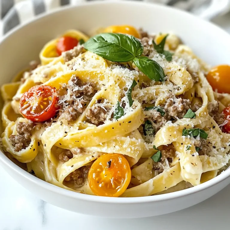 Für diese einfache und leckere Mahlzeit benötigst du: - 225 g Pasta (Fettuccine oder Penne) - 450 g Rinderhackfleisch - 1 kleine Zwiebel, fein gehackt - 2 Knoblauchzehen, gehackt - 240 ml Schlagsahne - 240 ml Rinderbrühe - 150 g Kirschtomaten, halbiert Diese Zutaten machen die Basis deiner Pasta. Das Rinderhackfleisch gibt einen tollen Geschmack. Die Schlagsahne sorgt für die Cremigkeit. Um den Geschmack zu intensivieren, brauchst du: - 1 Teelöffel getrocknete italienische Kräuter - 1 Esslöffel Olivenöl - Salz und Pfeffer nach Geschmack Die italienischen Kräuter bringen frische Aromen. Olivenöl ist perfekt zum Anbraten. Salz und Pfeffer helfen, alles abzurunden. Für das besondere Etwas kannst du hinzufügen: - Frische Basilikumblätter zur Garnitur - Geriebener Parmesan zum Servieren Basilikum bringt eine schöne Farbe und frischen Geschmack. Parmesan gibt der Pasta einen herzhaften Kick. Sei kreativ mit deinen Toppings! {{ingredient_image_2}} Zuerst müssen Sie einen großen Topf mit Wasser aufsetzen. Fügen Sie Salz hinzu und bringen Sie das Wasser zum Kochen. Haben Sie das Wasser zum Kochen gebracht? Geben Sie die Pasta hinein. Kochen Sie die Pasta je nach Packungsanleitung, bis sie al dente ist. Normalerweise dauert das etwa 8-10 Minuten. Wenn die Pasta fertig ist, gießen Sie sie ab und stellen Sie sie beiseite. Jetzt kommen wir zum Rinderhackfleisch. Erhitzen Sie eine große Pfanne bei mittlerer Hitze und fügen Sie einen Esslöffel Olivenöl hinzu. Sobald das Öl heiß ist, geben Sie die gehackte Zwiebel hinein. Sautieren Sie die Zwiebel, bis sie weich und durchsichtig ist, etwa 3-4 Minuten. Dann kommt der Knoblauch dazu. Rühren Sie ihn für eine Minute unter. Erhöhen Sie nun die Hitze auf mittelhoch und fügen Sie das Rinderhackfleisch hinzu. Braten Sie es für etwa 5-7 Minuten, bis es schön gebräunt ist. Wenn zu viel Fett in der Pfanne ist, können Sie es abgießen. Fügen Sie danach die halbierten Kirschtomaten hinzu und kochen Sie alles für etwa 2 Minuten, bis die Tomaten weich sind. Jetzt wird es spannend! Gießen Sie die Rinderbrühe in die Pfanne und bringen Sie die Mischung zum Köcheln. Lassen Sie sie für 5 Minuten köcheln, damit sich die Aromen entfalten. Reduzieren Sie dann die Hitze auf niedrig. Rühren Sie die Schlagsahne und die italienischen Kräuter ein. Lassen Sie die Sauce für 3-4 Minuten köcheln, bis sie leicht dick wird. Schmecken Sie die Sauce mit Salz und Pfeffer ab. Jetzt kommt die gekochte Pasta in die Pfanne. Mischen Sie alles gut, damit die Pasta die cremige Sauce aufnimmt. Servieren Sie die Pasta heiß mit frischem Basilikum und geriebenem Parmesan. Guten Appetit! Um eine cremige Sauce zu erzielen, ist die Schlagsahne der Schlüssel. Verwende frische Schlagsahne, um die beste Konsistenz zu erreichen. Achte darauf, die Hitze nach dem Hinzufügen der Schlagsahne zu reduzieren. So bleibt die Sauce geschmeidig und dickt nicht zu schnell ein. Ein häufiger Fehler ist, die Pasta zu lange zu kochen. Sie sollte al dente sein. Wenn du die Pasta zu weich kochst, kann die Sauce nicht gut daran haften. Ein weiterer Fehler ist es, die Sauce zu stark zu kochen. Zu hohe Hitze kann die cremige Textur beeinträchtigen. Brate das Rinderhackfleisch bei mittelhoher Hitze. So wird es gleichmäßig braun. Achte darauf, das Fleisch nicht zu überladen. Ein überfüllter Pfannenboden führt dazu, dass das Fleisch dämpft, statt brät. Lass das Fleisch nach dem Braten etwas ruhen. So bleibt es saftiger und geschmackvoller. Pro Tipps Hochwertiges Rinderhackfleisch: Wählen Sie frisches und hochwertiges Rinderhackfleisch für einen besseren Geschmack und eine bessere Textur in Ihrem Gericht. Al Dente Pasta: Achten Sie darauf, die Pasta al dente zu kochen, damit sie ihre Form behält und nicht matschig wird, wenn sie mit der Sauce vermischt wird. Frischen Basilikum verwenden: Frischer Basilikum verleiht dem Gericht einen intensiveren Geschmack und ein ansprechendes Aroma. Fügen Sie ihn kurz vor dem Servieren hinzu. Parmesan frisch reiben: Verwenden Sie frischen Parmesan anstelle von vorgeriebenem Käse, um den besten Geschmack und die beste Schmelzfähigkeit zu erzielen. {{image_4}} Wenn Sie eine vegetarische Option wollen, ersetzen Sie das Rinderhackfleisch. Nutzen Sie stattdessen Linsen oder Pilze. Diese geben einen tollen Geschmack und eine ähnliche Textur. Sie können auch Tofu verwenden. Diese Proteinquellen sind nahrhaft und lecker. Um mehr Geschmack zu bekommen, probieren Sie frische Kräuter. Petersilie oder Thymian passen gut zur Sauce. Fügen Sie auch einen Spritzer Zitronensaft hinzu. Das bringt Frische und hebt den Geschmack. Für eine würzige Note können Sie rote Paprikaflocken verwenden. Diese geben der Pasta einen kleinen Kick. Die Wahl der Pasta macht einen großen Unterschied. Fettuccine ist dick und cremig, perfekt für diese Sauce. Penne kann die Sauce gut festhalten. Sie können auch Spaghetti oder Fusilli verwenden. Jede Sorte bringt ihren eigenen Charakter in das Gericht. Experimentieren Sie mit verschiedenen Formen, um herauszufinden, was Ihnen am besten schmeckt. Du kannst die cremige Rindfleisch-Pasta einfrieren. Lass die Pasta zuerst abkühlen. Fülle die Pasta dann in einen luftdichten Behälter. Achte darauf, die Luft herauszudrücken. So bleibt die Pasta frisch. Du kannst die Pasta bis zu drei Monate einfrieren. Wenn du sie essen möchtest, tau sie über Nacht im Kühlschrank auf. Im Kühlschrank hält sich die Pasta gut. Platziere sie in einem luftdichten Behälter. Die Pasta bleibt so bis zu drei Tage frisch. Achte darauf, die Sauce gut zu vermischen, bevor du sie lagerst. So bleibt der Geschmack erhalten. Halte die Pasta immer abgedeckt, um Austrocknung zu vermeiden. Zum Wiedererwärmen kannst du die Pasta in einer Pfanne erhitzen. Füge etwas Wasser oder Brühe hinzu. So bleibt die Sauce cremig. Erhitze die Pasta bei mittlerer Hitze. Rühre oft um, bis sie heiß ist. Du kannst die Pasta auch in der Mikrowelle aufwärmen. Decke sie ab, um Spritzer zu vermeiden. Erhitze sie in 30-Sekunden-Intervallen, bis sie warm ist. Ja, du kannst Geflügel verwenden. Hähnchen- oder Putenhackfleisch passt gut. Sie geben der Sauce einen anderen, aber leckeren Geschmack. Achte darauf, das Geflügel gut durchzubraten. Du kannst die Garzeit etwas anpassen, da Geflügel meist schneller gart als Rindfleisch. Die cremige Rindfleisch-Pasta hält sich im Kühlschrank bis zu drei Tage. Bewahre sie in einem luftdichten Behälter auf. Wenn die Pasta länger hält, wird sie weniger frisch und kann matschig werden. Wenn die Sauce zu dick ist, füge einfach etwas Rinderbrühe oder Wasser hinzu. Rühre gut um, bis die gewünschte Konsistenz erreicht ist. Du kannst auch etwas mehr Schlagsahne hinzufügen. So bleibt die Sauce cremig und lecker. Wir haben die wichtigsten Schritte zur Zubereitung einer cremigen Rindfleisch-Pasta durchgegangen. Von den Hauptzutaten über die optimale Zubereitung bis hin zu nützlichen Tipps und Variationen. Diese Pasta ist nicht nur schmackhaft, sondern auch vielseitig. Du kannst sie leicht anpassen und lagern. Denke daran, beim Kochen kreativ zu sein. So wird jedes Gericht einzigartig. Hab Spaß beim Ausprobieren!