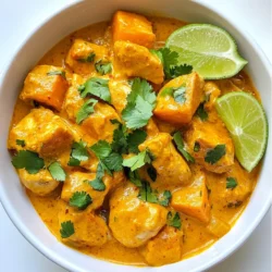 Für ein köstliches Hühnchen Süßkartoffel Curry benötigst du folgende Hauptzutaten: - 450g Hühnchenbrust, gewürfelt - 2 mittelgroße Süßkartoffeln, geschält und gewürfelt - 1 Zwiebel, fein gehackt - 3 Knoblauchzehen, zerdrückt - 1 Esslöffel frischer Ingwer, gerieben - 1 Dose (400ml) Kokosmilch Diese Zutaten bilden die Basis deines Currys. Das Hühnchen gibt dir Würze und Protein. Süßkartoffeln fügen Süße und Nährstoffe hinzu. Zwiebel, Knoblauch und Ingwer bringen viel Geschmack. Die Gewürze machen das Curry besonders. Du benötigst: - 2 Esslöffel rote Currypaste - 1 Esslöffel Olivenöl - 1 Teelöffel Kurkuma - 1 Teelöffel Kreuzkümmel - 1 Teelöffel Korianderpulver - Salz und Pfeffer nach Geschmack Diese Gewürze sorgen für ein reiches Aroma. Rote Currypaste gibt Schärfe. Kurkuma bringt eine schöne Farbe. Kreuzkümmel und Koriander runden den Geschmack ab. Salz und Pfeffer sind wichtig, um alles zu harmonisieren. Die Vorbereitung ist der erste Schritt zum Erfolg. Hier ist, was du tun musst: 1. Würfle das Hühnchen in gleich große Stücke. So gart es gleichmäßig. 2. Schäle die Süßkartoffeln und schneide sie ebenfalls in Würfel. Achte darauf, dass sie nicht zu groß sind, sonst garen sie langsamer. 3. Hacke die Zwiebel fein. Je kleiner die Stücke, desto schneller braten sie. 4. Zerdrücke die Knoblauchzehen und reibe den Ingwer frisch. Das bringt den besten Geschmack. Bereite alles vor, bevor du mit dem Kochen beginnst. So hast du einen reibungslosen Ablauf und kannst dein Curry schnell genießen. {{ingredient_image_2}} 1. Erhitze das Olivenöl in einem großen Topf bei mittlerer Hitze. 2. Füge die fein gehackte Zwiebel hinzu und brate sie etwa 5 Minuten lang, bis sie glasig wird. 3. Rühre den zerdrückten Knoblauch und den geriebenen Ingwer ein. Lass die Mischung 1-2 Minuten braten, bis sie gut riecht. 4. Gib die gewürfelte Hühnchenbrust in den Topf. Würze sie mit Salz und Pfeffer. Brate sie 5-7 Minuten, bis sie goldbraun ist. 5. Mische die rote Currypaste, Kurkuma, Kreuzkümmel und Korianderpulver unter das Hühnchen. Achte darauf, dass das Hühnchen gleichmäßig mit Gewürzen bedeckt ist. 6. Füge die gewürfelten Süßkartoffeln hinzu. Gieße die Kokosmilch darüber. Rühre alles gut um, bis es vermischt ist. 7. Lass das Curry sanft köcheln. Decke den Topf ab und koche es 20-25 Minuten, bis die Süßkartoffeln zart sind. 8. Rühre gelegentlich um, damit nichts anbrennt. 9. Probier das Curry und passe die Gewürze nach Bedarf an. 10. Willst du eine dickere Konsistenz? Lass es ohne Deckel 5-10 Minuten weiterköcheln. 11. Nimm den Topf vom Herd und lass es einige Minuten ruhen, bevor du servierst. - Achte darauf, die Zwiebel gut zu braten. Das bringt Geschmack. - Lass das Hühnchen nicht zu lange braten, sonst wird es trocken. - Rühre die Gewürze gut ein, damit sie sich gleichmäßig verteilen. - Verwende frische Zutaten. Das macht das Curry lebendiger und schmackhafter. - Wenn du es schärfer magst, füge mehr Currypaste hinzu. - Die Kochzeit hängt von der Größe der Süßkartoffelwürfel ab. - Kleinere Würfel brauchen weniger Zeit. - Wenn du das Curry dicker magst, koche es länger ohne Deckel. - Probiere das Curry während des Kochens. So findest du die perfekte Konsistenz. Um das Hühnchen Süßkartoffel Curry zu perfektionieren, achte auf die Gewürze. Verwende frische Zutaten, um den besten Geschmack zu erzielen. Mische die Currypaste gut mit dem Hühnchen, damit jedes Stück würzig ist. Sei beim Kochen geduldig und lasse die Süßkartoffeln lange genug garen. So wird das Gericht schön cremig. Ein häufiges Problem ist das Anbrennen. Rühre regelmäßig um, besonders beim Köcheln. Zu viel oder zu wenig Currypaste kann den Geschmack ändern. Beginne mit weniger und füge bei Bedarf mehr hinzu. Wenn das Curry zu dünn ist, lasse es länger ohne Deckel köcheln. Wenn du Reste hast, verwende sie kreativ. Du kannst das Curry in Tacos füllen oder auf einen Salat geben. Es schmeckt auch super in einem Wrap. Eine weitere Idee ist, es mit Reis oder Quinoa zu mischen. So hast du ein schnelles Mittagessen. Pro Tipps Hühnchen marinieren: Marinieren Sie das Hühnchen 30 Minuten vor dem Kochen in der Currypaste, um den Geschmack zu intensivieren. Süßkartoffeln gleichmäßig schneiden: Achten Sie darauf, die Süßkartoffeln gleichmäßig zu würfeln, damit sie gleichmäßig garen. Kokosmilch nicht kochen: Lassen Sie die Kokosmilch nicht zu stark kochen, um ein Gerinnen zu vermeiden und die Cremigkeit zu bewahren. Würzen anpassen: Probieren Sie das Curry während des Kochens und passen Sie die Gewürze nach Ihrem persönlichen Geschmack an. {{image_4}} Wenn Sie eine vegetarische oder vegane Option möchten, ersetzen Sie das Hühnchen mit Kichererbsen oder Tofu. Diese Zutaten bieten eine gute Proteinquelle. Verwenden Sie die gleiche Menge wie beim Hühnchen. Kichererbsen aus der Dose sind schnell und einfach. Tofu sollten Sie vorher anbraten, um die Textur zu verbessern. Es gibt viele tolle Proteinoptionen für dieses Curry. Probieren Sie Lamm oder Rindfleisch für einen anderen Geschmack. Sie können auch Garnelen verwenden, die schnell garen. Diese Optionen passen gut zu den Gewürzen im Curry. Achten Sie darauf, die Garzeit anzupassen. Um das Curry an verschiedene Geschmäcker anzupassen, können Sie die Gewürze variieren. Mögen Sie es schärfer? Fügen Sie mehr rote Currypaste hinzu. Für einen milden Geschmack verwenden Sie weniger. Experimentieren Sie mit Gemüse wie Spinat oder Paprika. Diese Zutaten fügen Farbe und Textur hinzu. Denken Sie daran, die Kochzeit entsprechend anzupassen. So bleibt das Gemüse knackig und frisch. Um dein Hühnchen Süßkartoffel Curry frisch zu halten, lass es zuerst abkühlen. Füll das Curry dann in einen luftdichten Behälter. Diese Behälter helfen, den Geschmack und die Textur zu bewahren. Du kannst das Curry auch in Portionen aufteilen. So bleibt es einfacher, eine kleine Menge wieder aufzuwärmen. Wenn du das Curry wieder aufwärmen möchtest, gibt es einige einfache Tipps. Erhitze das Curry langsam auf mittlerer Hitze in einem Topf. Rühre regelmäßig um, damit es gleichmäßig warm wird. Du kannst auch einen Schuss Wasser oder Kokosmilch hinzufügen, wenn es zu dick ist. Alternativ kannst du die Mikrowelle nutzen. Stelle die Mikrowelle auf mittlere Leistung und rühre nach jeder Minute um. Im Kühlschrank hält sich das Curry etwa drei bis vier Tage. Achte darauf, es gut abzudecken oder in einem luftdichten Behälter zu lagern. Im Gefrierschrank bleibt es bis zu drei Monate frisch. Zum Einfrieren ist es am besten, das Curry in Portionen zu verpacken. So kannst du immer genau die Menge auftauen, die du brauchst. Wenn du das Curry auftauen möchtest, lass es über Nacht im Kühlschrank stehen oder erwärme es direkt aus dem Gefrierfach. Um das Hühnchen Süßkartoffel Curry schärfer zu machen, können Sie mehr rote Currypaste hinzufügen. Beginnen Sie mit einem Teelöffel und kosten Sie die Mischung. Wenn Sie es schärfer mögen, fügen Sie mehr hinzu. Eine andere Möglichkeit ist, frische Chili oder Chiliflocken hinzuzufügen. Diese geben zusätzlich Geschmack und Schärfe. Achten Sie darauf, die Schärfe langsam zu steigern, damit es nicht zu scharf wird. Ja, Sie können die Süßkartoffeln ersetzen. Ein guter Ersatz sind Karotten oder Kürbis. Beide Gemüse haben eine ähnliche Konsistenz und Süße. Wenn Sie eine kohlenhydratarme Option möchten, probieren Sie Blumenkohl. Blumenkohl hat eine tolle Textur und nimmt die Aromen gut auf. Passen Sie die Kochzeit an, da diese Gemüse unterschiedlich garen. Ja, dieses Rezept ist glutenfrei. Alle Zutaten wie Hühnchen, Süßkartoffeln und Gewürze enthalten kein Gluten. Achten Sie jedoch darauf, dass die rote Currypaste glutenfrei ist. Einige Marken fügen Gluten hinzu. Überprüfen Sie die Zutatenliste, um sicherzustellen, dass sie für eine glutenfreie Diät geeignet ist. So können Sie das Curry ohne Bedenken genießen. In diesem Blogbeitrag haben wir alle wichtigen Elemente für ein leckeres Hühnchen Süßkartoffel Curry besprochen. Wir haben die Hauptzutaten, Gewürze und Zubereitung behandelt. Ich habe Tipps gegeben, wie du häufige Fehler vermeidest und das Curry nach deinem Geschmack anpasst. Als Bonus wurden Lagertipps und häufige Fragen beantwortet. Nutze diese Informationen, um dein Curry zu perfektionieren und Freude am Kochen zu haben. Iss gut und experimentiere mit neuen Geschmäckern!