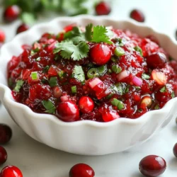 - 1 Tasse frische Cranberries - 1 kleine Jalapeño-Pfeffer, entkernt und fein gehackt - 1/2 Tasse Zucker Die frischen Cranberries sind der Star in diesem Rezept. Sie bringen eine süße, fruchtige Note. Die Jalapeño-Pfeffer sorgen für eine feine Schärfe. Der Zucker hilft, die Säure der Cranberries auszugleichen. - 1/2 Tasse frisch gepresster Orangensaft - 1 Esslöffel Limettensaft Frisch gepresster Orangensaft ist wichtig. Er gibt dem Relish einen frischen, zitrusartigen Geschmack. Der Limettensaft fügt eine zusätzliche Säure hinzu, die das Gericht aufregend macht. - 1/4 Tasse rote Zwiebel, fein gehackt - 2 Esslöffel frischer Koriander, gehackt - 1/2 Teelöffel Salz Die rote Zwiebel bringt eine milde Süße und knusprige Textur. Der frische Koriander gibt einen aromatischen, kräuterigen Geschmack. Das Salz ist der Schlüssel, um alle Aromen zusammenzubringen. {{ingredient_image_2}} Zuerst spülst du die frischen Cranberries gründlich unter kaltem Wasser ab. Achte darauf, dass du abgebrochene Stiele oder schlechte Beeren entfernst. Nach dem Abspülen legst du die Cranberries auf ein Küchentuch und lässt sie gut trocknen. Dies hilft, überschüssige Feuchtigkeit zu entfernen. Wähle die besten Beeren aus, denn sie sind der Schlüssel zu einem leckeren Relish. Frische, feste Cranberries bringen Farbe und Geschmack in dein Gericht. Nimm einen mittelgroßen Topf und kombiniere die gewaschenen Cranberries mit ½ Tasse Zucker und ½ Tasse frisch gepresstem Orangensaft. Stelle den Herd auf mittlere Hitze und koche die Mischung. Rühre gelegentlich um, bis die Cranberries anfangen zu platzen und weich werden. Dieser Prozess dauert etwa 5 bis 7 Minuten. Achte darauf, dass die Mischung sprudelnd und leicht eingedickt ist. Das bedeutet, dass dein Relish die richtige Konsistenz hat. Sobald die Mischung fertig ist, nimm den Topf vom Herd und lasse ihn einige Minuten abkühlen. Füge dann die fein gehackte Jalapeño, rote Zwiebel, frischen Koriander, Limettensaft und ½ Teelöffel Salz hinzu. Rühre alles gut um, bis alles gut vermengt ist. Lass das Relish auf Zimmertemperatur abkühlen. Danach füllst du es in einen luftdichten Behälter um. Stelle das Relish mindestens eine Stunde in den Kühlschrank, damit sich die Aromen entfalten können. - Welche Jalapeño-Sorte verwenden: Ich empfehle, frische grüne Jalapeños zu wählen. Diese sind mild und bringen den richtigen Kick. Wenn du es schärfer magst, nimm eine rote Jalapeño. Sie sind reifer und haben mehr Geschmack. - Alternativen zu Zucker: Du kannst Zucker durch Honig oder Agavendicksaft ersetzen. Diese Optionen geben dem Relish eine andere Süße. Besonders Honig bringt eine schöne Tiefe in die Aromen. Achte darauf, die Menge anzupassen, da diese Süßstoffe süßer sind. - Kombinationen mit Gerichten: Jalapeño Cranberry Relish passt toll zu gegrilltem Hähnchen oder Truthahn. Es ist auch ein Hit auf Sandwiches oder in Wraps. Probiere es auf Tacos für einen frischen Kick! - Anrichten für besondere Anlässe: Für Feste kannst du den Relish in einer schönen Schüssel anrichten. Garniere ihn mit frischem Koriander und ganzen Cranberries. Das sieht nicht nur gut aus, sondern zieht auch die Blicke auf sich. - Überkochen der Cranberries: Achte darauf, die Cranberries nicht zu lange zu kochen. Sie sollten zerplatzen und leicht zerfallen, aber nicht zu einer Sauce werden. Halte die Kochzeit zwischen 5 und 7 Minuten. - Ungleichmäßiges Mischen der Zutaten: Mische alles gründlich, nachdem du die Jalapeños und Zwiebeln hinzugefügt hast. So verteilen sich die Aromen besser. Wenn du das nicht machst, schmeckt der Relish nicht gleichmäßig. Profi Tipps Verwendung von gefrorenen Cranberries: Wenn frische Cranberries nicht verfügbar sind, können gefrorene Cranberries als Alternative verwendet werden. Achten Sie darauf, sie vor der Verwendung aufzutauen und gut abzutropfen. Schärfe anpassen: Wenn Sie eine mildere Version des Relish wünschen, entfernen Sie die Samen der Jalapeño oder reduzieren Sie die Menge. Für mehr Schärfe können Sie zusätzlich einen Habanero oder mehr Jalapeño hinzufügen. Aromen intensivieren: Lassen Sie das Relish über Nacht im Kühlschrank ziehen, damit sich die Aromen besser entfalten können. Es wird beim Servieren noch köstlicher schmecken. Servierideen: Dieses Relish eignet sich nicht nur als Beilage zu Fleischgerichten, sondern auch hervorragend als Aufstrich auf Käseplatten oder als Topping für Nachos. {{image_4}} Sie möchten mehr Hitze? Fügen Sie einfach mehr Jalapeños hinzu. Ein zusätzlicher Pfeffer bringt mehr Geschmack. Achten Sie darauf, ihn gut zu entkernen, um die Schärfe zu kontrollieren. Eine andere Möglichkeit ist die Verwendung von Hot Sauce. Ein Spritzer Ihrer Lieblingssauce kann das Gericht aufpeppen. Experimentieren Sie mit verschiedenen Sorten, um die perfekte Schärfe zu finden. Fruchtige Noten machen den Relish noch spannender. Fügen Sie Ananas oder Mango hinzu. Diese Früchte bringen eine süße Frische, die gut mit der Schärfe harmoniert. Eine weitere Option ist die Verwendung von Limoncello. Der italienische Likör verleiht dem Relish eine zarte Zitrusnote. Diese Kombination ist perfekt für besondere Anlässe. Für eine vegane Version ersetzen Sie den Zucker durch Agavendicksaft. Dieser natürliche Süßstoff ist eine gesunde Wahl. Er bringt ebenfalls eine feine Süße in das Relish. Statt Koriander können Sie frischen Basilikum verwenden. Basilikum hat einen einzigartigen Geschmack. Es passt gut zu den anderen Zutaten und bringt eine neue Dimension in Ihr Relish. Jalapeño Cranberry Relish bleibt frisch, wenn Sie es richtig lagern. Im Kühlschrank hält es bis zu zwei Wochen. Achten Sie darauf, das Relish in einen luftdichten Behälter umzufüllen. So bleibt es aromatisch und behält seine Textur. Wenn Sie das Relish länger aufbewahren möchten, können Sie es einfrieren. Teilen Sie es in kleine Portionen auf. Verwenden Sie gefriergeeignete Behälter oder Beutel. Lassen Sie dabei etwas Platz, da das Relish beim Einfrieren expandiert. Um das Relish aufzutauen, legen Sie es einfach in den Kühlschrank. Dies dauert einige Stunden. Sie können es auch in der Mikrowelle auftauen, aber seien Sie vorsichtig, um es nicht zu kochen. Nach der Lagerung gibt es viele kreative Wege, das Relish zu nutzen. Es passt hervorragend zu gegrilltem Fleisch oder als Aufstrich auf Sandwiches. Sie können es auch über Käseplatten geben oder in Salate mischen. Eine interessante Idee ist, das Relish in Dressings zu verwenden. Vermengen Sie es mit Joghurt oder Sauerrahm für einen frischen Dip. Das gibt Ihren Gerichten das gewisse Etwas und überrascht Ihre Gäste. Jalapeño Cranberry Relish hält sich gut im Kühlschrank. Du kannst es dort bis zu zwei Wochen aufbewahren. Achte darauf, es in einem luftdichten Behälter zu lagern. So bleiben die Aromen frisch. Wenn du es länger aufbewahren möchtest, friere es ein. In einem gefrierfesten Behälter bleibt es bis zu drei Monate haltbar. Lass es einfach im Kühlschrank auftauen, wenn du es wieder verwenden möchtest. Ja, du kannst getrocknete Cranberries verwenden. Aber der Geschmack wird anders. Getrocknete Cranberries sind süßer und weniger sauer. Sie haben auch eine andere Textur und sind weicher. Wenn du sie verwendest, reduziere den Zucker im Rezept. So bleibt das Gleichgewicht der Aromen. Am besten ist es, frische Cranberries zu nehmen, wenn du den vollen, frischen Geschmack möchtest. Jalapeño Cranberry Relish passt hervorragend zu vielen Gerichten. Es ergänzt perfekt gegrilltes Fleisch, wie Hähnchen oder Rind. Auch zu Truthahn ist es eine tolle Kombination. Verwende es als Aufstrich für Sandwiches oder Burger. Du kannst es auch zu Käseplatten servieren. Eine Kombination mit Ziegenkäse oder Brie ist sehr lecker. Probiere es aus! Jalapeño Cranberry Relish ist einfach und lecker. Wir haben die Zutaten und Schritte durchgenommen. Achte auf die frischen Cranberries und die richtige Kochzeit. Denk an die Tipps für die Zubereitung und die häufigen Fehler. Du kannst das Relish variieren und aufbewahren. Nutze die Lagerungshinweise, um es länger frisch zu halten. Mit diesen Ratschlägen bist du gut vorbereitet. Mach das Relish zu deinem nächsten Gericht oder feierlichen Anlass! Es wird sicher gut ankommen.