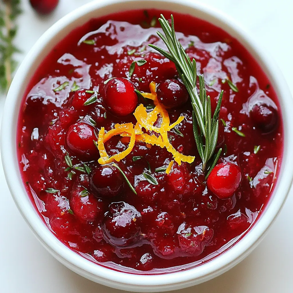 Für die Cranberry Sauce mit Rosmarin und Thymian benötigen Sie: - 340 g frische Preiselbeeren - 240 ml Wasser - 200 g Kristallzucker Diese Mengen reichen für 6 bis 8 Portionen. Es ist eine einfache Menge, die gut für ein Festmahl passt. Um die Sauce noch besser zu machen, fügen Sie diese Zutaten hinzu: - 1 Esslöffel frischer Rosmarin, fein gehackt - 1 Esslöffel frische Thymianblätter, gehackt - Abgeriebene Schale von 1 Orange - 1 Esslöffel Orangensaft - Eine Prise Salz Diese Zutaten geben der Sauce einen besonderen Geschmack. Rosmarin und Thymian bringen eine frische Note. Die Orange fügt Süße und eine schöne Zitrusnote hinzu. {{ingredient_image_2}} Zuerst waschen wir die Preiselbeeren. Nehmen Sie 340 g frische Preiselbeeren. Spülen Sie sie unter kaltem Wasser. Entfernen Sie Stiele oder beschädigte Beeren. Das ist wichtig, um die beste Qualität zu bekommen. Jetzt kommen wir zum Kochen. Nehmen Sie einen mittelgroßen Topf. Geben Sie 240 ml Wasser und 200 g Kristallzucker hinein. Erhitzen Sie die Mischung bei mittlerer Hitze. Rühren Sie ständig, bis der Zucker aufgelöst ist. Geben Sie nun die Preiselbeeren in den Topf. Bringen Sie alles zum Kochen. Senken Sie dann die Hitze und lassen Sie es leicht köcheln. Lassen Sie die Mischung etwa 10 bis 15 Minuten köcheln. Rühren Sie zwischendurch um. Die Beeren platzen auf und die Sauce wird dicker. Jetzt wird die Sauce leckerer. Fügen Sie 1 Esslöffel gehackten Rosmarin und 1 Esslöffel gehackten Thymian hinzu. Geben Sie auch die abgeriebene Schale von 1 Orange und 1 Esslöffel Orangensaft dazu. Eine Prise Salz erhöht den Geschmack. Kochen Sie alles für 2 bis 3 Minuten. So vermischen sich die Aromen gut. Nehmen Sie den Topf vom Herd und lassen Sie die Sauce abkühlen. Sie wird beim Abkühlen dicker. Nach dem Abkühlen füllen Sie die Sauce in eine dekorative Schüssel. Sie können sie auch in einem luftdichten Behälter lagern. Um die perfekte Konsistenz zu erreichen, achten Sie auf die Kochzeit. Lassen Sie die Preiselbeeren 10 bis 15 Minuten köcheln. Rühren Sie dabei hin und wieder um. Wenn die Beeren aufplatzen, wird die Sauce dick. Wenn sie zu dünn bleibt, können Sie sie länger köcheln lassen. Um die Aromen zu intensivieren, fügen Sie frische Kräuter am Ende des Kochens hinzu. Rosmarin und Thymian geben der Sauce einen tollen Geschmack. Auch die Orangenschale und der Saft verstärken das Aroma. Diese Zutaten bringen Frische und Tiefe in die Sauce. Ein häufiger Fehler ist, die Preiselbeeren nicht gut zu spülen. Wenn Sie die Beeren nicht abspülen, können sie bitter schmecken. Auch das Überkochen kann die Aromen schwächen. Achten Sie darauf, die Hitze rechtzeitig zu reduzieren. So bleibt die Sauce frisch und lecker. Profi Tipps Frische Preiselbeeren: Verwenden Sie frische Preiselbeeren für einen besseren Geschmack. Tiefgefrorene Beeren können Wasser enthalten, was die Konsistenz der Sauce beeinträchtigen kann. Würzverhältnis anpassen: Experimentieren Sie mit der Menge von Rosmarin und Thymian, um die Aromen nach Ihrem Geschmack anzupassen. Diese Kräuter verleihen der Sauce eine besondere Note. Abkühlzeit beachten: Die Sauce wird beim Abkühlen dicker. Lassen Sie sie vollständig auf Zimmertemperatur abkühlen, bevor Sie sie lagern oder servieren. Serviervorschlag: Garnieren Sie die Sauce mit frischen Kräutern oder Zitruszesten, um eine ansprechende Präsentation zu erzielen und zusätzliche Frische zu verleihen. {{image_4}} Sie können die Kräuter in der Preiselbeersauce leicht ändern. Statt Rosmarin und Thymian können Sie auch Salbei verwenden. Salbei gibt der Sauce einen erdigen Geschmack. Eine andere Option ist, frische Minze hinzuzufügen. Minze sorgt für eine frische Note, die gut mit der Säure der Preiselbeeren harmoniert. Experimentieren Sie ruhig mit verschiedenen Kräutern, um Ihre eigene Note zu finden. Um die Sauce fruchtiger zu machen, fügen Sie Äpfel oder Birnen hinzu. Schneiden Sie die Früchte in kleine Stücke und kochen Sie sie mit den Preiselbeeren. Sie können auch getrocknete Früchte wie Aprikosen oder Feigen verwenden. Diese geben der Sauce mehr Tiefe und süße Aromen. Wenn Sie es noch fruchtiger wollen, probieren Sie auch Ananas oder Mango. Diese Früchte bringen eine exotische Note in Ihr Rezept. Sie können den Zucker in der Sauce durch Honig oder Ahornsirup ersetzen. Honig fügt eine blumige Süße hinzu. Ahornsirup gibt der Sauce einen besonderen, reichen Geschmack. Wenn Sie eine kalorienärmere Option möchten, verwenden Sie Stevia oder Erythrit. Diese Süßungsmittel sind gut, wenn Sie auf Zucker verzichten wollen. Achten Sie darauf, die Menge anzupassen, da einige Süßungsmittel viel süßer sind. Die Cranberry Sauce mit Rosmarin und Thymian lässt sich leicht im Kühlschrank aufbewahren. Nach dem Kochen sollten Sie die Sauce auf Zimmertemperatur abkühlen lassen. Füllen Sie sie dann in einen luftdichten Behälter. So bleibt die Sauce frisch und köstlich. Im Kühlschrank hält die Sauce etwa eine Woche. Achten Sie darauf, die Sauce vor dem Servieren gut umzurühren. Wenn Sie die Sauce länger aufbewahren möchten, können Sie sie einfrieren. Teilen Sie die Sauce in Portionen auf und geben Sie sie in gefriergeeignete Behälter. Vermeiden Sie, die Behälter zu voll zu machen, da die Sauce beim Gefrieren expandiert. Sie können die Sauce bis zu drei Monate im Gefrierfach aufbewahren. Zum Auftauen legen Sie die Sauce einfach über Nacht in den Kühlschrank. Die Haltbarkeit der Cranberry Sauce hängt von der Lagerung ab. Im Kühlschrank hält sie bis zu einer Woche. Gefroren bleibt sie bis zu drei Monate frisch. Eine tolle Nutzungsmöglichkeit ist, die Sauce als Beilage zu Fleischgerichten zu verwenden. Sie passt gut zu Truthahn, Hähnchen oder sogar zu Käseplatten. Wenn die Sauce zu dick wird, fügen Sie einfach einen Schluck Wasser hinzu und erhitzen Sie sie leicht. Sie können die Sauce bis zu einer Woche im Kühlschrank aufbewahren. Verwenden Sie einen luftdichten Behälter. So bleibt der Geschmack frisch. Wenn Sie die Sauce länger aufbewahren möchten, frieren Sie sie einfach ein. Die Sauce hält sich bis zu drei Monate im Gefrierfach. Achten Sie darauf, sie in einem gefrierfesten Behälter zu lagern. Ja, gefrorene Preiselbeeren sind eine gute Option. Sie sparen Zeit und bieten oft einen tollen Geschmack. Achten Sie darauf, die Beeren vorher aufzutauen. Spülen Sie sie gründlich ab, um Eisreste zu entfernen. Die Kochzeit kann sich leicht verlängern, da gefrorene Beeren mehr Flüssigkeit abgeben. Diese Sauce ist vielseitig und passt zu vielen Gerichten. Sie ergänzt hervorragend Puten- und Hühnchengerichte. Auch zu Käseplatten ist sie ein Hit. Servieren Sie die Sauce zu Desserts wie Vanilleeis oder Joghurt. Die Kombination von süß und herzhaft macht jedes Gericht besonders. In diesem Artikel haben wir die Hauptzutaten und deren Mengen kennengelernt. Wir haben die Schritte zur Zubereitung der Preiselbeersauce besprochen und Tipps gegeben, um die perfekte Konsistenz zu erreichen. Zudem haben wir Variationen und Lagerinformationen behandelt. Denke daran, Spaß beim Kochen zu haben und kreativ zu sein. Mit diesen Grundlagen kannst du eine leckere Sauce zaubern. Experimentiere gerne mit Aromen und lass dich inspirieren!
