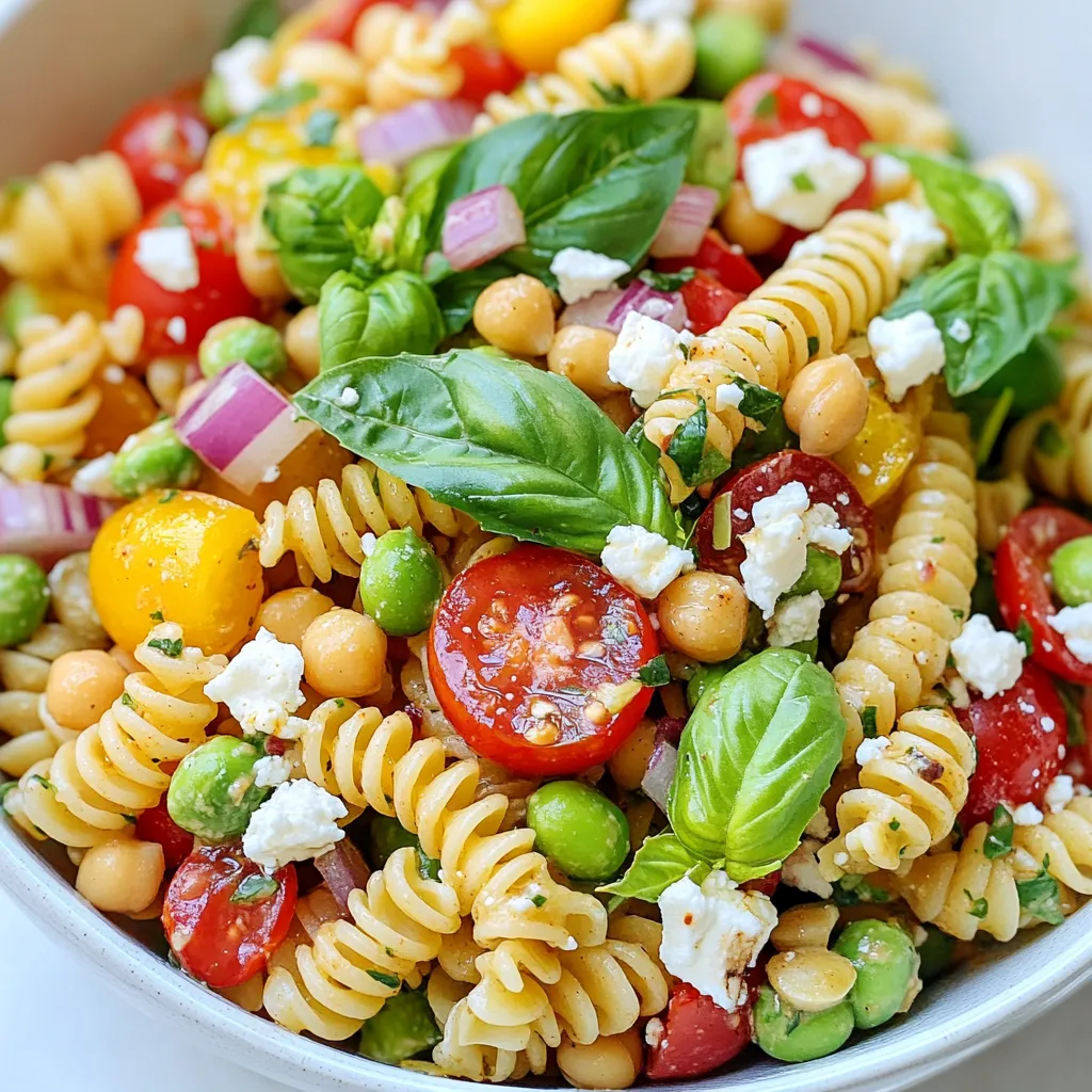 Für diesen leckeren italienischen Hochproteinpasta-Salat brauchst du: - 2 Tassen Kichererbsenpasta (oder jede andere hochproteinhaltige Pasta) - 1 Tasse Kirschtomaten, halbiert - 1/2 Tasse Gurke, gewürfelt - 1/2 Tasse Paprika, gewürfelt - 1/4 Tasse rote Zwiebel, fein gehackt - 1 Tasse gekochte und abgekühlte Edamame - 1/2 Tasse frische Basilikumblätter, gehackt - 1/4 Tasse Olivenöl - 2 Esslöffel Balsamico-Essig - 1 Teelöffel getrockneter Oregano - Salz und schwarzer Pfeffer nach Geschmack Feta-Käse ist eine tolle Option für diesen Salat. Er bringt einen salzigen Geschmack. Wenn du ihn hinzufügen möchtest, verwende 1/4 Tasse zerbröselten Feta. Das gibt deinem Salat einen zusätzlichen Kick. Du kannst den Käse ganz einfach unterheben oder oben drauf streuen. Dieser Salat ist nicht nur lecker, sondern auch gesund. Er liefert dir viele Nährstoffe. Hier sind einige Nährwerte pro Portion: - Kalorien: etwa 300 - Protein: etwa 15 g - Kohlenhydrate: etwa 40 g - Fett: etwa 10 g - Ballaststoffe: etwa 8 g Genieße jeden Bissen und fühle dich gut dabei! {{ingredient_image_2}} Um die Kichererbsenpasta perfekt zu kochen, folgen Sie der Verpackung. Bringen Sie einen großen Topf mit Wasser zum Kochen. Fügen Sie Salz hinzu, dann die Pasta. Kochen Sie sie, bis sie al dente ist, etwa 7-10 Minuten. Gießen Sie die Pasta ab und spülen Sie sie unter kaltem Wasser ab. So bleibt sie frisch und klebt nicht. Lassen Sie die Pasta zum Abkühlen beiseite. Für die Gemüsemischung nehmen Sie eine große Rührschüssel. Schneiden Sie die Kirschtomaten in zwei Hälften. Würfeln Sie die Gurke und die Paprika. Hacken Sie die rote Zwiebel fein. Geben Sie die gekochten Edamame und die gehackten Basilikumblätter dazu. Vermengen Sie alles gut in der Schüssel. Diese frischen Zutaten bringen Farbe und Geschmack in den Salat. Um das Dressing zu machen, nehmen Sie eine kleine Schüssel. Geben Sie das Olivenöl, den Balsamico-Essig und den getrockneten Oregano hinein. Fügen Sie Salz und schwarzen Pfeffer nach Geschmack hinzu. Rühren Sie alles kräftig um, bis es gut vermischt ist. Dieses Dressing gibt dem Salat einen tollen Geschmack. Jetzt kommt der spannende Teil: Mischen Sie die abgekühlte Pasta mit der Gemüsemischung. Gießen Sie das Dressing über den Salat. Werfen Sie die Zutaten vorsichtig um, bis alles gut verteilt ist. Wenn Sie möchten, streuen Sie den zerbröckelten Feta-Käse oben auf den Salat. Kühlen Sie den Salat mindestens 30 Minuten im Kühlschrank. So können die Aromen gut durchziehen. Servieren Sie den Salat in einer großen Schüssel oder in Portionen. Um die Kichererbsenpasta perfekt al dente zu kochen, befolge diese Schritte: 1. Koche viel Wasser in einem großen Topf. 2. Füge Salz hinzu, bevor du die Pasta hinzufügst. 3. Koche die Pasta gemäß den Anweisungen auf der Verpackung. 4. Prüfe die Pasta ein bis zwei Minuten vor Ende der Kochzeit. 5. Die Pasta sollte fest, aber nicht hart sein. Diese Technik sorgt für eine ideale Textur. Al dente Pasta bleibt bissfest und nimmt das Dressing besser auf. Für die beste Lagerung des Pasta-Salats, beachte folgende Tipps: - Bewahre den Salat in einem luftdichten Behälter auf. - Kühle ihn sofort nach dem Zubereiten. - Füge das Dressing erst kurz vor dem Servieren hinzu. So bleibt der Salat frisch und knackig. Du kannst ihn bis zu drei Tage im Kühlschrank aufbewahren. Um deinen Pasta-Salat schön zu präsentieren, mache Folgendes: - Verwende eine große Schüssel oder einzelne Portionen. - Garniere mit frischen Basilikumblättern. - Träufle einen Spritzer Olivenöl darüber. Diese einfachen Schritte machen den Salat nicht nur lecker, sondern auch ansprechend. Er wird deine Gäste begeistern! Pro Tipps Pasta perfekt kochen: Achten Sie darauf, die Kichererbsenpasta nur al dente zu kochen, damit sie beim Mischen mit den anderen Zutaten nicht matschig wird. Frisches Gemüse: Verwenden Sie frisches und saisonales Gemüse für den besten Geschmack und Nährwert. Dies macht den Salat nicht nur gesünder, sondern auch bunter. Vorreifen lassen: Lassen Sie den Salat mindestens 30 Minuten im Kühlschrank ruhen, damit die Aromen gut durchziehen und sich harmonisch verbinden können. Feta optional: Wenn Sie den Feta-Käse weglassen möchten, können Sie stattdessen Avocado oder geröstete Nüsse für eine cremige Textur und zusätzlichen Geschmack hinzufügen. {{image_4}} Wenn du nach anderen Proteinquellen suchst, probiere Linsenpasta oder Quinoanudeln. Diese Alternativen sind reich an Eiweiß und bieten einen tollen Geschmack. Sie sind eine gute Wahl für alle, die ihre Proteinzufuhr steigern möchten. Du kannst auch schwarze Bohnen oder Tofu hinzufügen. Diese Zutaten bringen zusätzlichen Geschmack und machen den Salat noch nahrhafter. Saisonales Gemüse macht deinen Salat frisch und bunt. Im Frühling kannst du Spargel und Erbsen verwenden. Im Sommer sind Zucchini und Paprika ideal. Im Herbst sind Kürbis und Rote Bete lecker. Wintergemüse wie Rosenkohl oder Grünkohl kann ebenfalls hinzugefügt werden. Diese Zutaten bringen nicht nur Geschmack, sondern auch viele Nährstoffe in deinen Salat. Möchtest du eine vegane Version? Lass einfach den Feta-Käse weg. Du kannst stattdessen Nüsse oder Samen hinzufügen. Sonnenblumenkerne oder Walnüsse geben einen tollen Crunch. Eine Avocado bringt gesunde Fette und Cremigkeit in den Salat. Diese Optionen machen deinen Pasta-Salat nahrhaft und pflanzenbasiert. So wird jeder Bissen lecker und gesund. Der italienische Hochproteinpasta-Salat bleibt am besten frisch, wenn du ihn kühl lagerst. Stelle sicher, dass der Salat in einem luftdichten Behälter ist. So bewahrst du die Aromen und die Textur der Zutaten. Kühle den Salat mindestens 30 Minuten im Kühlschrank, bevor du ihn servierst. Das hilft den Aromen, sich gut zu vermischen. Im Kühlschrank hält sich der Salat etwa 3 bis 4 Tage. Achte darauf, ihn gut abzudecken. Nach ein paar Tagen kann die Pasta weicher werden und das Gemüse kann seine Frische verlieren. Wenn du also einen Rest hast, genieße ihn bald! Du kannst den Salat auch einfrieren, aber einige Zutaten sind nicht ideal dafür. Die Pasta und die Edamame frieren gut ein. Das Gemüse wird nach dem Auftauen weich. Wenn du den Salat einfrieren möchtest, lasse das Gemüse weg. Füge es erst nach dem Auftauen hinzu. So bleibt der Salat frisch und knusprig. Sie können den Pasta-Salat bis zu drei Tage im Kühlschrank aufbewahren. Achten Sie darauf, ihn in einem luftdichten Behälter zu lagern. So bleibt er frisch und lecker. Vor dem Servieren können Sie den Salat kurz umrühren, um die Aromen wieder aufzufrischen. Ja, Sie können andere hochproteinhaltige Pasta verwenden. Probieren Sie Quinoa-Pasta oder Linsen-Pasta. Diese Optionen bringen auch viele Nährstoffe mit. Achten Sie darauf, die Kochzeit anzupassen, um die perfekte Konsistenz zu erreichen. Um den Salat würziger zu machen, fügen Sie einen Teelöffel rote Paprikaflocken oder frisch gehackten Chili hinzu. Auch eine Prise Zitronensaft kann den Geschmack intensivieren. Experimentieren Sie mit verschiedenen Kräutern wie Petersilie oder Thymian für mehr Tiefe. Dieser Artikel hat die Hauptzutaten für einen leckeren Pasta-Salat behandelt. Ich habe die Schritte zum Kochen der Pasta und Zubereiten der Gemüsemischung erklärt. Außerdem gab es Tipps, wie du die Pasta perfekt al dente kochst und den Salat frisch hältst. Denk daran, dass du viele Variationen ausprobieren kannst, um den Salat anzupassen. Du kannst sogar vegane Optionen wählen. Mit diesen Informationen bist du bereit, deinen eigenen Pasta-Salat zu kreieren. Viel Spaß beim Ausprobieren!