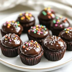 - 125 g ungesalzene Butter - 200 g Zucker - 2 große Eier Die Hauptzutaten sind einfach. Die Butter gibt eine reiche Textur. Zucker sorgt für die Süße. Eier binden alles gut zusammen. Diese Zutaten machen die Brownies feucht und lecker. - 40 g Weizenmehl - 40 g ungesüßtes Kakaopulver - 1/4 Teelöffel Salz Die trockenen Zutaten sind wichtig für die Struktur. Mehl hilft, die Brownies zu formen. Kakaopulver gibt den Schokoladengeschmack. Salz hebt die Aromen hervor. Diese Mischung lässt die Brownies nicht zu trocken werden. - 90 g Schokoladenstückchen - Optionale Toppings (Meersalz, Nüsse, Streusel) Schokoladenstückchen machen die Brownies besonders. Sie schmelzen beim Backen und geben extra Geschmack. Toppings wie Meersalz oder Nüsse fügen einen tollen Crunch hinzu. Streusel bringen Farbe und Spaß. Diese Extras machen deine Brownies einzigartig. {{ingredient_image_2}} Heize deinen Ofen auf 175 °C vor. Für die Brownie-Bites fette ein Mini-Muffin-Blech ein oder lege es mit Förmchen aus. So lösen sich die Brownies leicht und bleiben schön. In einer großen Schüssel vermenge die geschmolzene Butter mit dem Zucker. Rühre gut, bis die Mischung cremig ist. Füge dann die Eier nacheinander hinzu. Rühre nach jedem Ei gut um. Jetzt kommt der Vanilleextrakt dazu. Mische alles, bis es gut verbunden ist. Nimm eine separate Schüssel. Siebe das Mehl, Kakaopulver, Salz und Backpulver hinein. Das Sieben sorgt dafür, dass keine Klumpen im Teig sind. Hebe die trockenen Zutaten vorsichtig unter die feuchten Zutaten. Mische nur so lange, bis alles gerade vermischt ist. Übermische den Teig nicht, damit die Brownies schön zart bleiben. Fülle den Teig in die Muffinformen. Nutze dafür einen Mini-Eiskreator oder einen Löffel. Fülle jede Form etwa bis zu drei Viertel. Backe die Brownie-Bites für 10 bis 12 Minuten. Sie sind fertig, wenn ein Zahnstocher mit feuchten Krümeln herauskommt. Lass die Brownie-Bites für 5 Minuten im Blech abkühlen. Danach lege sie auf ein Kuchengitter, damit sie vollständig abkühlen. Du kannst sie warm mit Meersalz, gehackten Nüssen oder bunten Streuseln garnieren. So werden sie noch leckerer! Um die richtige Konsistenz zu erreichen, ist die Mixtechnik wichtig. Mische die geschmolzene Butter und den Zucker gut. Du willst eine glatte, cremige Textur. Füge die Eier einzeln hinzu und rühre nach jedem Ei gut. So haben die Brownies eine gleichmäßige Struktur. Achte auf die Backzeit. Backe die Brownie-Bites für 10 bis 12 Minuten. Der Zahnstocher-Test ist der beste. Wenn er mit feuchten Krümeln herauskommt, sind sie perfekt. Das Rezept ist flexibel. Du kannst verschiedene Geschmäcker ausprobieren. Zum Beispiel, füge Nüsse oder Trockenfrüchte hinzu. Das gibt den Brownies einen besonderen Twist. Die Wahl der Schokolade macht einen großen Unterschied. Dunkle Schokolade gibt einen starken Geschmack. Halbsüße Schokolade ist milder und süßer. Probiere verschiedene Arten aus, um deinen Favoriten zu finden. Für die Zubereitung brauchst du ein paar einfache Küchengeräte. Ein Rührschüssel ist wichtig, ebenso wie ein Mixer oder ein Schneebesen. Ein Mini-Muffin-Blech ist perfekt für die kleinen Brownie-Bites. Zur Reinigung ist es hilfreich, alles sofort zu säubern. Fette das Blech gut ein, um das Ankleben zu verhindern. So bleibt das Blech sauber und die Brownies lassen sich leicht herausnehmen. Pro Tipps Butter temperieren: Stellen Sie sicher, dass die geschmolzene Butter nicht zu heiß ist, bevor Sie sie mit Zucker vermengen, um ein gerinnen der Eier zu vermeiden. Schokoladenstückchen variieren: Experimentieren Sie mit verschiedenen Schokoladensorten, wie weißer oder Milchschokolade, um verschiedene Geschmäcker zu erzielen. Teig nicht übermixen: Rühren Sie den Teig nur so lange, bis die Zutaten gerade vermischt sind, um zähe Brownies zu vermeiden. Abkühlen lassen: Lassen Sie die Brownie-Bites im Blech einige Minuten abkühlen, um ein Zerbrechen beim Herausnehmen zu verhindern. {{image_4}} Für eine glutenfreie Variante nehme einfach Reismehl oder Mandelmehl. Diese Mehle geben den Brownies eine tolle Textur. Achte darauf, dass die Schokoladenstückchen auch glutenfrei sind. Verwende dazu hochwertige Marken, die dies garantieren. Wenn du die Brownies backst, teste immer mit einem Zahnstocher, ob sie durch sind. Um die Brownies vegan zu machen, ersetze die Eier mit Apfelmus oder Leinsamen. Mische dazu einen Esslöffel Leinsamen mit drei Esslöffeln Wasser und lasse es kurz quellen. Für die Butter nimm pflanzliche Margarine oder Kokosöl. Achte darauf, dass die Schokolade auch vegan ist. Diese Anpassungen machen deine Brownies lecker und tierfreundlich. Du kannst die Brownies mit verschiedenen Gewürzen oder Aromen aufpeppen. Probiere Zimt oder Espresso für einen besonderen Kick. Auch die Kombination mit Nüssen, wie Walnüssen oder Mandeln, gibt den Brownies eine knusprige Note. Eine Handvoll getrocknete Früchte, wie Cranberries oder Kirschen, bringt zusätzliche Süße und Frische. Sei kreativ und finde deine Lieblingsmischung! Um die frisch gebackenen Mini-Schokoladen-Brownie-Bites optimal zu lagern, folge diesen Tipps: - Optimale Lagerbedingungen: Halte die Brownie-Bites an einem kühlen, trockenen Ort. Vermeide direkte Sonneneinstrahlung und hohe Temperaturen. Diese Faktoren können die Textur und den Geschmack beeinträchtigen. - Geeignete Behälter zur Aufbewahrung: Verwende einen luftdichten Behälter. So bleiben die Brownie-Bites frisch und saftig. Du kannst auch Frischhaltefolie nutzen, um sie einzuwickeln. Die Haltbarkeit deiner Mini-Brownies hängt von der Lagerung ab. - Hinweise zur Frische: Bei richtiger Lagerung bleiben die Brownie-Bites etwa 3 bis 5 Tage frisch. Achte darauf, dass sie gut verschlossen sind, um Austrocknung zu vermeiden. - Tipps zur Wiederverwendung: Du kannst die Brownie-Bites einfrieren. Lege sie in einen geeigneten Gefrierbehälter oder wickle sie einzeln in Frischhaltefolie. Sie bleiben bis zu 3 Monate haltbar. Um sie wieder aufzutauen, lasse sie einfach bei Raumtemperatur stehen oder erwärme sie kurz in der Mikrowelle. So schmecken sie fast wie frisch gebacken! Dieses Rezept ergibt 24 Mini-Brownie-Bites. Sie sind perfekt für kleine Portionen. Ideal für Partys oder Snacks. Jeder Biss ist schokoladig und lecker. Ja, Sie können die Brownie-Bites im Voraus machen. Backen Sie sie und lassen Sie sie abkühlen. Danach legen Sie sie in einen luftdichten Behälter. So bleiben sie frisch. Sie können sie auch einfrieren. So haben Sie immer einen süßen Snack bereit. Es gibt viele Alternativen zu Eiern. Hier sind einige gute Optionen: - 1/4 Tasse Apfelmus ersetzt 1 Ei. - 1/4 Tasse Joghurt ist eine weitere Wahl. - 1 Esslöffel Leinsamen, gemischt mit 3 Esslöffeln Wasser, ergibt auch ein Ei. Diese Optionen helfen, die Brownies feucht und lecker zu halten. In diesem Artikel haben wir die wichtigen Zutaten für unsere Brownie-Bites besprochen. Wir haben gelernt, wie man sie richtig zubereitet und backt. Egal ob du die klassische Version oder eine glutenfreie Variante möchtest, die Tipps helfen dir, das Beste aus deinem Rezept herauszuholen. Achte auf die Lagerung, um die Frische der Brownies zu erhalten. Jetzt liegt es an dir! Probiere das Rezept aus und genieße die leckeren Brownie-Bites in deiner eigenen Küche.