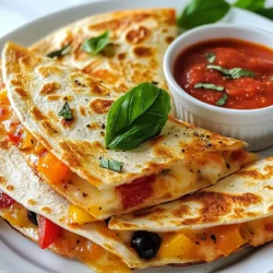 Für diese leckeren Pizza Quesadillas brauchst du: - 4 große Weizentortillas - 1 Tasse Marinara-Soße (Pizzasoße) - 1 ½ Tassen geriebener Mozzarella-Käse - ½ Tasse geschnittene Pepperoni - ½ Tasse geschnittene Paprika (rot und grün) - ½ Tasse geschnittene schwarze Oliven Diese Zutaten sorgen für den klassischen Pizza-Geschmack, den wir lieben. Um den Geschmack zu verbessern, verwende: - 1 Teelöffel Knoblauchpulver - 1 Teelöffel italienische Gewürzmischung - Olivenöl zum Braten Die Gewürze bringen das Aroma der Pizza in die Quesadillas. Olivenöl hilft, sie schön knusprig zu machen. Serviere die Pizza Quesadillas warm. Du kannst sie mit extra Marinara-Soße zum Dippen anbieten. Frische Basilikumblätter sind eine tolle Garnitur. Sie geben einen frischen Geschmack und sehen schön aus. Diese Kombination macht die Quesadillas zu einem perfekten Gericht für jede Feier oder einen gemütlichen Abend. {{ingredient_image_2}} Zuerst heize ich meine große Pfanne auf mittlere Hitze vor. Ich gebe einen Schuss Olivenöl hinein. So wird der Boden leicht bedeckt. Das Öl sorgt dafür, dass die Quesadillas schön knusprig werden. Nun nehme ich eine der großen Weizentortillas. Ich lege sie in die Pfanne und verteile ¼ Tasse Marinara-Soße gleichmäßig darauf. Dabei lasse ich einen kleinen Rand frei. Dann kommt ½ Tasse geriebener Mozzarella-Käse darauf. Das sorgt für den köstlichen Käsegeschmack. Ich füge eine Schicht geschnittene Pepperoni, Paprika und schwarze Oliven hinzu. Das gibt der Füllung Farbe und Geschmack. Es ist auch wichtig, 1 Teelöffel Knoblauchpulver und 1 Teelöffel italienische Gewürzmischung darüber zu streuen. Das bringt das italienische Flair in die Quesadillas. Dann decke ich die Füllung mit weiteren ¼ Tasse Mozzarella ab. Ich lege eine zweite Tortilla obenauf, um alles zusammenzuhalten. Jetzt brate ich die Quesadilla in der Pfanne für etwa 3-4 Minuten. Ich achte darauf, dass die untere Tortilla goldbraun wird und der Käse zu schmelzen beginnt. Mit einem großen Spatel hebe ich die Quesadilla vorsichtig an. Dann drehe ich sie um und brate die andere Seite für weitere 3-4 Minuten. So wird auch diese Seite goldbraun und knusprig. Sobald sie fertig ist, nehme ich die Quesadilla aus der Pfanne. Ich lasse sie eine Minute ruhen, bevor ich sie in Keile schneide. Ich wiederhole den Vorgang mit den restlichen Tortillas und Füllungen. Wenn alles fertig ist, serviere ich die Quesadillas warm. Extra Marinara-Soße zum Dippen macht das Gericht perfekt. Nach Belieben garniere ich die Quesadillas mit frischen Basilikumblättern. Ein häufiger Fehler ist, die Pfanne zu heiß zu machen. Eine zu hohe Hitze kann die Tortilla verbrennen, bevor der Käse schmilzt. Ich empfehle, die Pfanne bei mittlerer Hitze zu erhitzen. So wird die Quesadilla gleichmäßig knusprig. Ein weiterer Fehler ist, zu viel Füllung zu verwenden. Halte die Füllung in Maßen, damit die Quesadilla sich gut schließen lässt. Brate die Quesadilla 3-4 Minuten auf jeder Seite. Achte darauf, die Tortilla goldbraun zu braten. Wenn du die Quesadilla wendest, benutze einen großen Spatel. So bleibt die Füllung an Ort und Stelle. Wenn der Käse schmilzt, ist das ein gutes Zeichen, dass sie bereit ist. Mozzarella ist klassisch, aber du kannst auch andere Käsesorten verwenden. Cheddar oder Gouda bringen einen tollen Geschmack. Für etwas Würze, probiere Pepper Jack. Wenn du es besonders cremig magst, kannst du Frischkäse hinzufügen. Mische verschiedene Käsesorten für einen einzigartigen Genuss. Pro Tipps Die richtige Tortilla wählen: Verwenden Sie große Weizentortillas für optimale Füllung und Stabilität, damit die Quesadillas nicht auseinanderfallen. Käsevariationen: Experimentieren Sie mit verschiedenen Käsesorten wie Cheddar oder Gouda, um den Geschmack der Quesadillas zu variieren. Zusätzliche Füllungen: Fügen Sie Gemüse wie Zucchini oder Pilze hinzu, um den Nährwert zu erhöhen und neue Geschmäcker zu entdecken. Perfekte Bräunung: Stellen Sie sicher, dass die Pfanne nicht zu heiß ist, um ein gleichmäßiges Bräunen der Tortillas zu gewährleisten und ein Anbrennen zu vermeiden. {{image_4}} Pizza Quesadillas sind super anpassbar. Du kannst viele verschiedene Gemüse verwenden. Hier sind einige Ideen: - Zucchini: Schneide sie in dünne Scheiben. Füge sie zur Quesadilla für zusätzlichen Biss hinzu. - Spinat: Frischer Spinat passt gut. Er wird beim Braten weich und lecker. - Champignons: Geschnittene Champignons bringen umami Geschmack. Sie sind eine tolle Ergänzung. - Zwiebeln: Röste sie vorher an für mehr Süße und Geschmack. Diese Gemüse machen deine Pizza Quesadillas bunter und gesünder. Wenn du mehr Protein möchtest, gibt es viele Optionen: - Hähnchen: Gegrilltes oder gebratenes Hähnchen passt perfekt. Es macht die Quesadilla herzhaft. - Rind: Gekochtes Rindfleisch gibt einen kräftigen Geschmack. Du kannst es gewürzt verwenden. - Veggie: Für eine vegetarische Option nutze schwarze Bohnen oder Kichererbsen. Sie sind nahrhaft und lecker. Diese Proteinoptionen machen deine Quesadilla sättigender und voller Geschmack. Wenn du vegan essen möchtest, sind hier einige Alternativen: - Vegane Käse: Es gibt viele gute Marken. Sie schmelzen gut und schmecken lecker. - Tofu: Mariniere und brate Tofu. Er passt gut zu vielen Geschmäckern. - Gemüse: Nutze viel Gemüse wie Paprika, Zucchini und Spinat. Sie füllen und geben Geschmack. Mit diesen Optionen kannst du eine tolle vegane Pizza Quesadilla machen. Sie ist gesund und befriedigend. Wenn du Pizza Quesadillas zubereitest, bleibt oft etwas übrig. Um die Reste frisch zu halten, lege sie in einen luftdichten Behälter. Achte darauf, dass sie gut abgekühlt sind, bevor du sie lagerst. So minimierst du das Risiko von Bakterien. Du kannst die Reste bis zu drei Tage im Kühlschrank aufbewahren. Das Aufwärmen sollte schnell und einfach sein. Du kannst die Quesadillas in einer Pfanne auf mittlerer Hitze aufwärmen. Lege sie für etwa 2-3 Minuten auf jede Seite. So wird die Tortilla wieder knusprig und der Käse schmilzt schön. Alternativ kannst du sie auch in der Mikrowelle aufwärmen. Lege die Quesadilla auf einen mikrowellengeeigneten Teller und erhitze sie für 30 Sekunden. Achte darauf, dass sie nicht zu trocken wird. Wenn du mehr Quesadillas machst, kannst du sie einfrieren. Lass sie zuerst ganz abkühlen. Wickel jede Quesadilla in Frischhaltefolie ein. Lege die eingewickelten Quesadillas in einen Gefrierbeutel. So bleiben sie bis zu zwei Monate frisch. Zum Auftauen lege die Quesadillas einfach in den Kühlschrank für einige Stunden oder über Nacht. Danach kannst du sie wie gewohnt aufwärmen. Pizza Quesadillas bleiben im Kühlschrank etwa drei bis vier Tage frisch. Ich empfehle, sie in einem luftdichten Behälter zu lagern. So bleiben sie saftig und lecker. Vor dem Essen kannst du sie einfach aufwärmen. Das macht sie schnell wieder knusprig. Ja, du kannst die Quesadillas auch im Ofen machen! Heize den Ofen auf 200 Grad Celsius vor. Lege die Quesadillas auf ein Blech und backe sie 10 bis 15 Minuten. Du solltest sie einmal wenden, damit beide Seiten schön knusprig werden. Das ist eine tolle Option, wenn du viele auf einmal machen willst. Zu Pizza Quesadillas passen viele Dips gut. Marinara-Soße ist ein Klassiker. Auch Guacamole oder saure Sahne sind lecker. Wenn du es scharf magst, versuche Salsa oder Jalapeños. Diese Dips bringen noch mehr Geschmack in dein Gericht! Pizza Quesadillas sind einfach und lecker. Du hast gelernt, welche Zutaten du brauchst, und wie man sie zubereitet. Wir haben Tipps gegeben, um Fehler zu vermeiden. Variationen zeigen, wie vielseitig das Gericht sein kann. Reste lassen sich gut lagern und aufwärmen. Ich hoffe, du fühlst dich inspiriert, selbst kreative Quesadillas zu machen. Probiere verschiedene Füllungen und Geschmäcker aus. So wird jede Mahlzeit besonders.
