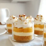 Die Kruste ist der erste Schritt zu deinem leckeren Dessert. Du brauchst: - 1 Tasse Graham-Cracker-Brösel - 1/4 Tasse Zucker - 1/2 Tasse ungesalzene Butter, geschmolzen Diese Zutaten geben deiner Kruste den perfekten Crunch und einen süßen Geschmack. Mische die Brösel mit Zucker und Butter bis sie wie nasser Sand aussehen. Für die cremige Füllung benötigst du: - 1 (250 g) Packung Frischkäse, weich - 1/2 Tasse Puderzucker - 1 Tasse Kürbispüree - 1 Teelöffel Vanilleextrakt - 1 Teelöffel Kürbiskuchengewürz - 1 Tasse Schlagsahne Diese Zutaten machen die Füllung reichhaltig und geschmackvoll. Achte darauf, alles gut zu vermischen, damit die Füllung cremig wird. Die Dekoration macht dein Dessert besonders. Du kannst verwenden: - 1/4 Tasse gehackte Pekannüsse (optional) - Schlagsahne (zum Garnieren, optional) Die gehackten Nüsse fügen einen schönen Crunch hinzu. Ein Klecks Schlagsahne macht es noch köstlicher. Verwende durchsichtige Becher für eine schöne Präsentation. Zuerst nimmst du eine mittelgroße Schüssel. Vermische die Graham-Cracker-Brösel mit dem Zucker. Dann füge die geschmolzene Butter hinzu. Rühre alles gut um, bis es wie nasser Sand aussieht. Jetzt verteilst du die Mischung gleichmäßig auf 6 Servierbecher. Drücke die Brösel mit einem Esslöffel fest auf den Boden. So erhältst du eine kompakte Schicht. Stelle die Becher in den Kühlschrank, während du die Füllung machst. Nimm eine große Schüssel und einen elektrischen Handmixer. Schlage den weichen Frischkäse, bis er glatt ist. Füge dann langsam den Puderzucker hinzu. Rühre das Kürbispüree, den Vanilleextrakt und das Kürbiskuchengewürz ein. Mixe alles gut, bis die Mischung cremig ist. In einer separaten Schüssel schlägst du die Schlagsahne, bis steife Spitzen entstehen. Hebe die geschlagene Sahne vorsichtig unter die Kürbismischung. Sei dabei vorsichtig, damit die Luft nicht entweicht. Nimm die Krustenschalen aus dem Kühlschrank. Löffle die Kürbiskäsekuchenfüllung gleichmäßig auf die Krustenschichten. Achte darauf, dass sie gleichmäßig verteilt ist. Decke die Cups mit Frischhaltefolie ab. Stelle sie für mindestens 2 Stunden in den Kühlschrank, damit sie fest werden. Vor dem Servieren kannst du jeden Becher mit einem Klecks Schlagsahne und gehackten Pekannüssen dekorieren. Um eine cremige Füllung zu erzielen, beginnen Sie mit weichem Frischkäse. Stellen Sie sicher, dass der Frischkäse Raumtemperatur hat. Dies hilft, Klumpen zu vermeiden. Verwenden Sie einen elektrischen Handmixer, um ihn glatt zu schlagen. Fügen Sie dann langsam den Puderzucker hinzu. Dies gibt der Füllung die richtige Süße. Mischen Sie Kürbispüree, Vanilleextrakt und Kürbiskuchengewürz gut ein. Der Schlüssel ist, alles gut zu vermengen. Heben Sie die geschlagene Sahne vorsichtig unter die Mischung. So bleibt die Füllung leicht und luftig. Kühlen ist entscheidend für den Erfolg dieser Cups. Nachdem Sie die Füllung in die Krustenschalen geschichtet haben, decken Sie sie gut ab. Verwenden Sie Frischhaltefolie, um die Cups zu schützen. Stellen Sie sie mindestens zwei Stunden in den Kühlschrank. Dies gibt der Füllung Zeit, fest zu werden. Je länger sie kühlen, desto besser werden die Aromen. Für die beste Textur lassen Sie sie über Nacht im Kühlschrank stehen. Die Dekoration macht den Unterschied. Sie können diese Cups einfach oder aufwendig gestalten. Garnieren Sie sie mit einem Klecks Schlagsahne. Für einen zusätzlichen Crunch streuen Sie gehackte Pekannüsse darüber. Karamellsauce verleiht den Cups eine süße Note. Sie können auch Zimt oder Muskatnuss über die Schlagsahne streuen. Diese kleinen Extras geben dem Dessert einen besonderen Touch. Seien Sie kreativ und passen Sie die Dekoration an Ihren Geschmack an! {{image_4}} Um die No Bake Pumpkin Cheesecake Cups glutenfrei zu machen, tauschen Sie die Graham-Cracker-Brösel gegen glutenfreie Kekse oder Haferflocken aus. Diese ersetzen die Kruste gut und bieten einen ähnlichen Geschmack. Achten Sie darauf, dass alle anderen Zutaten, wie der Zucker und die Butter, glutenfrei sind, um sicherzustellen, dass das Dessert für alle geeignet ist. Wenn Sie einen anderen Geschmack ausprobieren möchten, können Sie das Kürbispüree durch andere Pürees ersetzen. Süßkartoffel- oder Apfelpüree funktionieren gut. Fügen Sie etwas Zimt oder Muskatnuss hinzu, um zusätzliche Aromen zu erhalten. Experimentieren Sie auch mit Schokoladenstückchen oder Karamellsauce, um den Cups eine süße Note zu verleihen. Um die Cups vegan zu machen, verwenden Sie pflanzlichen Frischkäse und vegane Sahne. Ersetzen Sie die Butter durch Kokosöl oder vegane Margarine. Statt Puderzucker können Sie auch Agavendicksaft oder Ahornsirup verwenden. Diese Anpassungen machen das Rezept für Veganer geeignet, ohne den cremigen Geschmack zu verlieren. Um die No Bake Pumpkin Cheesecake Cups frisch zu halten, decke die Becher gut ab. Du kannst Frischhaltefolie oder einen Deckel verwenden. Stelle die Cups einfach in den Kühlschrank. So bleiben sie kühl und lecker. Diese Cups halten sich im Kühlschrank bis zu 5 Tage. Du kannst sie auch einfrieren. Achte darauf, die Becher gut abzudecken. Im Gefrierfach halten sie bis zu 2 Monate. Vor dem Servieren lasse sie im Kühlschrank auftauen. Die No Bake Pumpkin Cheesecake Cups müssen nicht aufgewärmt werden. Sie schmecken am besten kalt. Serviere sie direkt nach dem Kühlen. Füge vor dem Servieren etwas Schlagsahne hinzu. Das macht sie noch leckerer! Ja, du kannst die Schlagsahne durch eine pflanzliche Sahne ersetzen. Diese Option ist gut für Allergiker. Frischkäse kann durch veganen Frischkäse oder Seidentofu ersetzt werden. Achte darauf, dass die Alternativen gut schmecken und die gleiche Konsistenz haben. Die Cups sollten mindestens zwei Stunden im Kühlschrank ruhen. Dies hilft, die Füllung fest zu machen. Du kannst sie auch über Nacht kühlen, um den Geschmack zu vertiefen. Länger ist oft besser, da die Aromen Zeit haben, sich zu verbinden. Wenn du kein Kürbispüree hast, kannst du Süßkartoffelpüree verwenden. Das gibt einen ähnlichen Geschmack und eine schöne Farbe. Auch Apfelmus oder andere Pürees sind möglich, aber sie verändern den Geschmack. Achte darauf, die Konsistenz zu prüfen, damit die Füllung nicht zu flüssig wird. In diesem Artikel haben wir die wichtigsten Zutaten und Schritte für schmackhafte Käsekuchen-Cups behandelt. Wir haben die Hauptzutaten für die Kruste und die Füllung besprochen und auch die Dekorationsoptionen beleuchtet. Tipps für eine cremige Füllung und verschiedene Varianten sind ebenfalls behandelt worden. Die richtigen Lagerungshinweise helfen, die Cups frisch zu halten. Denke daran, dass es viele Wege gibt, deinen Käsekuchen-Cup anzupassen. Experimentiere und finde deinen eigenen Lieblingsgeschmack. Viel Spaß beim Backen!