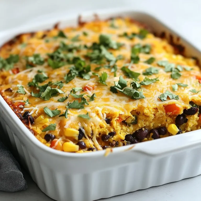 - 1 (240 g) Schachtel Maismehl-Muffin-Mischung - 1 Tasse geriebener Cheddar-Käse - 1 Tasse schwarze Bohnen aus der Dose, gespült und abgetropft - 1 Tasse Maiskörner (frisch, gefroren oder aus der Dose) - 1 Tasse Salsa (mild oder scharf, je nach Vorliebe) - 1/2 Tasse gewürfelte Paprika (rot und grün) - 1/2 Tasse gewürfelte rote Zwiebel - 2 große Eier - 1/3 Tasse Milch Die Hauptzutaten machen diesen Auflauf lecker und sättigend. Die Maismehl-Muffin-Mischung gibt der Basis den perfekten Geschmack. Der Cheddar-Käse sorgt für einen tollen Käsegeschmack. Schwarze Bohnen sind nahrhaft und fügen eine schöne Textur hinzu. - 2 Teelöffel gemahlener Kreuzkümmel - 1 Teelöffel Chili-Pulver - 1/2 Teelöffel Salz - 1/4 Teelöffel schwarzer Pfeffer - Frischer Koriander zur Garnitur (optional) Die Gewürze geben dem Auflauf eine würzige Note. Kreuzkümmel bringt Wärme, während Chili-Pulver einen kleinen Kick hinzufügt. Frischer Koriander als Garnitur bringt Farbe und frischen Geschmack. - Vegetarische Optionen: Ersetzen Sie den Cheddar-Käse durch einen pflanzlichen Käse. - Milchalternativen: Verwenden Sie Hafer-, Mandel- oder Sojamilch, um lactosefrei zu kochen. Wenn Sie eine vegetarische Variante wünschen, können Sie den Käse leicht ersetzen. Auch die Milch ist flexibel. So bleibt das Rezept für alle zugänglich. {{ingredient_image_2}} Heizen Sie Ihren Ofen auf 200°C vor. Fetten Sie eine Backform von 23x33 cm gut ein. Nehmen Sie eine große Schüssel. Mischen Sie die Maismehl-Muffin-Mischung mit den Eiern und der Milch. Rühren Sie kräftig, bis die Mischung glatt ist. Jetzt fügen Sie die schwarzen Bohnen, den Mais und die Salsa hinzu. Geben Sie die gewürfelten Paprika und die rote Zwiebel dazu. Streuen Sie den Kreuzkümmel, das Chili-Pulver, das Salz und den Pfeffer hinein. Falten Sie alles vorsichtig zusammen, bis es gut vermischt ist. Gießen Sie die Mischung gleichmäßig in die Backform. Streuen Sie dann den geriebenen Cheddar-Käse gleichmäßig über die Oberseite. Backen Sie den Auflauf für 25 bis 30 Minuten. Prüfen Sie die Garheit mit einem Zahnstocher. Er sollte sauber herauskommen, wenn der Auflauf fertig ist. Lassen Sie den Auflauf kurz abkühlen, bevor Sie ihn schneiden und servieren. Um gleichmäßiges Backen zu gewährleisten, achte darauf, die Mischung gut zu rühren. Die Zutaten müssen gleichmäßig verteilt sein. Wenn du die Backform füllst, klopfe leicht auf die Arbeitsfläche. So entweicht Luft und die Mischung verteilt sich besser. Lass den Auflauf nach dem Backen für etwa 10 Minuten abkühlen. Das hilft, die Textur zu festigen. Wenn du ihn zu früh schneidest, zerfällt er leicht. Garnierungen machen dein Gericht noch ansprechender. Frischer Koriander bringt Farbe und Geschmack. Du kannst auch Avocadoscheiben oder saure Sahne hinzufügen. Diese Optionen sorgen für einen frischen Kontrast. Serviere den Auflauf warm in einer schönen Schüssel. So sieht das Essen einladend aus. Ein häufiges Problem ist, dass der Auflauf zu trocken oder zu feucht wird. Um dies zu vermeiden, halte dich an die Mengenangaben. Zu viel Flüssigkeit kann den Auflauf matschig machen. Wenn du sicherstellen möchtest, dass er nicht zu trocken wird, nimm die Backzeit genau im Blick. Ein Zahnstocher sollte sauber, aber nicht trocken herauskommen. So bleibt dein Auflauf saftig und lecker. Pro Tipps Verwenden Sie frische Zutaten: Frischer Mais und frische Paprika verleihen dem Auflauf zusätzlichen Geschmack und Textur. Variieren Sie die Käsesorten: Experimentieren Sie mit verschiedenen Käsesorten wie Monterey Jack oder Pepper Jack für einen würzigen Kick. Servieren Sie mit Beilagen: Servieren Sie den Auflauf mit Guacamole, Sauerrahm oder einer frischen Salatbeilage für eine vollwertige Mahlzeit. Vorkochen für mehr Geschmack: Bereiten Sie den Auflauf im Voraus zu und lassen Sie ihn über Nacht im Kühlschrank durchziehen, um die Aromen zu intensivieren. {{image_4}} Für mehr Geschmack können Sie zusätzliche Gewürze hinzufügen. Ein Teelöffel Paprika oder Cayennepfeffer bringt mehr Hitze. Auch geräucherter Paprika kann eine tolle Tiefe geben. Experimentieren Sie mit Ihren Lieblingsgewürzen. So wird der Auflauf einzigartig und lecker. Die Verwendung von verschiedenen Gemüsesorten macht den Auflauf noch bunter. Zucchini, Spinat oder Mais können gut passen. Diese Gemüsesorten bringen Farbe und Nährstoffe. Sie können auch Reste aus dem Kühlschrank nutzen. Das macht den Auflauf flexibel und spart Lebensmittel. Wenn Sie glutenfrei kochen möchten, gibt es gute Optionen. Verwenden Sie glutenfreies Maismehl oder eine glutenfreie Muffin-Mischung. Auch die restlichen Zutaten sind oft glutenfrei. So können Sie den Auflauf ohne Sorgen genießen. Um den Mexikanischen Maisbrotauflauf frisch zu halten, kühlen Sie ihn schnell ab. Teilen Sie den Auflauf in Portionen und legen Sie sie in luftdichte Behälter. Sie können ihn bis zu fünf Tage im Kühlschrank aufbewahren. Beschriften Sie die Behälter mit dem Datum, damit Sie wissen, wann Sie ihn zubereitet haben. Vermeiden Sie es, den Auflauf in der gesamten Form zu lagern. So bleibt die Oberfläche frisch und nicht matschig. Wenn Sie den Auflauf länger aufbewahren möchten, frieren Sie ihn ein. Lassen Sie den Auflauf vollständig abkühlen. Schneiden Sie ihn in Portionen und wickeln Sie jede Portion in Frischhaltefolie. Legen Sie die Portionen in einen gefrierfesten Behälter oder einen Gefrierbeutel. So bleibt er bis zu drei Monate haltbar. Denken Sie daran, die Portionen zu beschriften und das Datum zu notieren. So haben Sie immer eine schnelle Mahlzeit zur Hand. Um den Auflauf aufzuwärmen, nehmen Sie eine Portion aus dem Kühlschrank oder Gefrierfach. Für den Kühlschrank, heizen Sie den Ofen auf 180°C vor. Legen Sie die Portion in eine ofenfeste Form und decken Sie sie mit Aluminiumfolie ab. Backen Sie sie für 15 bis 20 Minuten, bis sie heiß ist. Wenn Sie gefrorenen Auflauf aufwärmen, lassen Sie ihn zuerst im Kühlschrank auftauen. Dann folgen Sie den gleichen Anweisungen. Sie können den Auflauf auch in der Mikrowelle aufwärmen. Stellen Sie sicher, dass Sie ihn in einem mikrowellengeeigneten Behälter erwärmen. Die Zubereitung des Maisbrotauflaufs dauert insgesamt 45 Minuten. Davon sind 15 Minuten für die Vorbereitung nötig. In dieser Zeit heizen Sie den Ofen vor und mischen die Zutaten. Anschließend backen Sie den Auflauf für 25 bis 30 Minuten, bis er goldbraun ist. Ja, Sie können den Auflauf im Voraus zubereiten. Bereiten Sie die Mischung bis zum Backen vor. Decken Sie die Backform dann ab und stellen Sie sie in den Kühlschrank. Sie können den Auflauf bis zu 24 Stunden im Voraus machen. Backen Sie ihn, wenn Sie bereit sind zu essen. Zu diesem Auflauf passen viele Beilagen. Hier sind einige Vorschläge: - Ein frischer grüner Salat - Guacamole für einen cremigen Geschmack - Salsa für zusätzliche Würze - Sour Cream für einen milden Kontrast - Gegrilltes Gemüse für mehr Farbe und Textur Diese Beilagen ergänzen den Auflauf und machen die Mahlzeit noch leckerer. In diesem Beitrag haben wir die Zutaten und die Schritt-für-Schritt-Anleitung für einen leckeren Maisbrotauflauf behandelt. Wir haben über Hauptzutaten, Gewürze, Variationen und Tipps für perfekte Backergebnisse gesprochen. Zum Schluss sind Lagerungshinweise und häufige Fragen durchgegangen. Jetzt sind Sie bereit, diesen Auflauf selbst zu machen. Denken Sie daran, kreativ zu sein und Spaß beim Kochen zu haben!