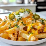 Um Dirty Fries mit Käse und Jalapeños zuzubereiten, benötigen Sie: - 4 große Russet-Kartoffeln - 1 Tasse geriebener Cheddar-Käse - 1/2 Tasse eingelegte Jalapeños, in Scheiben geschnitten - 1/2 Teelöffel Knoblauchpulver - 1/2 Teelöffel Paprika - 1 Teelöffel Salz - 1/2 Teelöffel schwarzer Pfeffer - 1 Esslöffel Olivenöl - 1/2 Tasse Sauerrahm (zum Servieren) - Frischer Koriander, gehackt (zum Garnieren) Für dieses Rezept benötigen Sie einige einfache Küchengeräte: - Ein scharfes Messer zum Schneiden der Kartoffeln - Eine große Schüssel für das Mischen der Zutaten - Ein Backblech, um die Pommes zu backen - Ein Ofen, um die Pommes knusprig zu machen Jede Portion Dirty Fries enthält folgende Nährwerte: - Kalorien: etwa 400 kcal - Fett: 20 g - Kohlenhydrate: 45 g - Eiweiß: 10 g Diese Nährwertangaben können je nach Zutaten leicht variieren. Sie sind jedoch ein guter Anhaltspunkt für Ihre Mahlzeit. {{ingredient_image_2}} Zuerst waschen Sie die großen Russet-Kartoffeln. Die Schale bleibt dran. Diese gibt der Pommes einen tollen Biss. Schneiden Sie die Kartoffeln in dicke Streifen. Je dicker die Pommes, desto besser der Geschmack. Legen Sie die geschnittenen Pommes in eine große Schüssel. Fügen Sie einen Esslöffel Olivenöl hinzu. Das Öl hilft, die Gewürze zu haften. Streuen Sie 1/2 Teelöffel Knoblauchpulver, 1/2 Teelöffel Paprika, 1 Teelöffel Salz und 1/2 Teelöffel schwarzen Pfeffer dazu. Mischen Sie alles gut, bis die Pommes gleichmäßig bedeckt sind. Heizen Sie Ihren Ofen auf 220°C vor. Legen Sie die gewürzten Pommes auf ein Backblech. Achten Sie darauf, dass sie nicht überfüllt sind. So werden sie schön knusprig. Backen Sie die Pommes für 25-30 Minuten. Wenden Sie sie nach der Hälfte der Zeit. So werden sie gleichmäßig goldbraun und knusprig. Wenn sie fertig sind, nehmen Sie die Pommes aus dem Ofen. Streuen Sie sofort 1 Tasse geriebenen Cheddar-Käse über die heißen Pommes. Der Käse schmilzt schnell. Stellen Sie das Blech für 5 Minuten zurück in den Ofen. Warten Sie, bis der Käse blubbert und schmilzt. Nehmen Sie die Pommes dann heraus. Toppen Sie die Käse-Pommes mit 1/2 Tasse eingelegten Jalapeños. Diese geben einen würzigen Kick. Servieren Sie die Pommes heiß, mit einem Tropfen Sauerrahm und frischem Koriander oben drauf. Um die perfekte Knusprigkeit zu erreichen, beginne mit frischen Russet-Kartoffeln. Diese Sorte hat einen hohen Stärkegehalt, was sie ideal macht. Schneide die Kartoffeln in dicke Pommes. Eine dickere Form sorgt für mehr Biss und hilft, die Wärme besser zu halten. Verwende auch Olivenöl, um die Pommes gleichmäßig zu beschichten. Achte darauf, dass sie beim Backen nicht überfüllt sind. Dies sorgt für eine gleichmäßige Hitzeverteilung. Wende die Pommes zur Halbzeit, damit sie von allen Seiten knusprig werden. Wenn du nach Alternativen suchst, probiere verschiedene Käsesorten. Gouda oder Monterey Jack sind tolle Optionen. Für einen würzigen Kick kannst du auch Feta oder Blauschimmelkäse verwenden. Bei den Gewürzen kannst du kreativ sein. Probiere Cajun-Gewürz oder italienische Kräuter für einen anderen Geschmack. Für eine gesunde Variante kannst du Süßkartoffeln statt normaler Kartoffeln nutzen. Um matschige Pommes zu vermeiden, trockne die geschnittenen Kartoffeln gut ab. Feuchtigkeit macht sie weich. Du kannst die Pommes auch vor dem Backen in kaltem Wasser einweichen. Dies hilft, die Stärke zu entfernen. Nach dem Einweichen gut abtrocknen. Backe die Pommes bei hoher Temperatur. Ein heißer Ofen sorgt für schnelle, knusprige Ergebnisse. Wenn du sie nach dem Backen sofort servierst, bleiben sie auch länger knusprig. Pro Tipps Kartoffelauswahl: Verwenden Sie Russet-Kartoffeln für die beste Knusprigkeit und Textur in Ihren Pommes. Vorheizen des Ofens: Stellen Sie sicher, dass der Ofen vollständig vorgeheizt ist, bevor Sie die Pommes hineingeben, um eine gleichmäßige Garung zu gewährleisten. Käseauswahl: Experimentieren Sie mit verschiedenen Käsesorten wie Monterey Jack oder Pepper Jack für zusätzlichen Geschmack. Serviertipps: Servieren Sie die Pommes mit verschiedenen Dips wie Guacamole oder scharfer Sauce für ein aufregendes Geschmackserlebnis. {{image_4}} Schmutzige Pommes sind sehr flexibel. Du kannst verschiedene Toppings ausprobieren. Zum Beispiel, füge Speck oder Chili hinzu, um den Geschmack zu intensivieren. Auch Guacamole ist eine tolle Ergänzung. Wenn du es süß magst, probiere BBQ-Sauce oder Honig-Senf-Dressing. Die Kombinationen sind endlos. Für vegane Schmutzige Pommes kannst du pflanzlichen Käse verwenden. Viele Marken bieten jetzt leckere Optionen an. Stelle sicher, dass die Pommes glutenfrei sind. Du kannst frische Kartoffeln oder gefrorene Sorten verwenden. Achte darauf, dass du glutenfreies Öl benutzt. Es gibt viele Wege, diese Pommes an deine Diät anzupassen. Für einen asiatischen Twist füge Soja-Sauce und Sesamöl hinzu. Du kannst auch frischen Ingwer und Frühlingszwiebeln verwenden. Eine scharfe Chilisauce gibt den Pommes einen tollen Kick. Diese Variationen bringen neue Geschmäcker in dein Gericht. Experimentiere mit verschiedenen Aromen für ein einzigartiges Erlebnis. Um übrig gebliebene schmutzige Pommes gut aufzubewahren, benutze einen luftdichten Behälter. Lass die Pommes zuerst auf Raumtemperatur abkühlen. Lege sie dann in den Behälter und schließe ihn gut. So bleiben sie bis zu drei Tage frisch. Du kannst sie auch mit einem Tuch abdecken, um Feuchtigkeit zu vermeiden. Um die Pommes wieder knusprig zu machen, heize deinen Ofen auf 200°C vor. Lege die Pommes auf ein Backblech und backe sie etwa 10 bis 15 Minuten. Achte darauf, sie einmal zu wenden, damit sie gleichmäßig warm werden. Du kannst auch eine Pfanne nutzen. Erhitze etwas Öl und brate die Pommes für 5 bis 7 Minuten. Das gibt ihnen eine schöne Knusprigkeit zurück. Wenn du mehr Pommes gemacht hast, kannst du sie einfrieren. Lass die Pommes vollständig abkühlen, bevor du sie in einen Gefrierbeutel gibst. Drücke die Luft heraus und verschließe den Beutel gut. Die Pommes halten sich bis zu zwei Monate im Gefrierfach. Um sie zu verwenden, nimm die gewünschte Menge heraus und backe sie direkt aus dem Gefrierfach. So hast du jederzeit einen leckeren Snack bereit! Um die besten Dirty Fries zu machen, fangen wir mit frischen Russet-Kartoffeln an. Diese Kartoffeln sind fest und bieten eine gute Textur. Wasche die Kartoffeln gut und schneide sie in dicke Stäbchen. Die Schale bleibt dran, um mehr Biss zu geben. Mische die Kartoffeln mit Olivenöl, Knoblauchpulver, Paprika, Salz und schwarzem Pfeffer. Achte darauf, die Pommes gleichmäßig zu würzen. Backe sie im Ofen bei 220°C für 25-30 Minuten. Wende sie einmal, damit sie gleichmäßig knusprig werden. Füge den Cheddar-Käse hinzu und backe sie weiter, bis der Käse schmilzt. Toppe die Pommes mit Jalapeños und serviere sie heiß. Dirty Fries mit Käse und Jalapeños findest du oft in Food Trucks oder Burger-Restaurants. Viele Pubs bieten sie auch als Snack an. Schau nach lokalen Imbissen, die sich auf Comfort Food spezialisiert haben. Manchmal haben auch Ketten wie Five Guys oder ähnliche Fastfood-Läden solche Pommes im Angebot. Überprüfe die Speisekarten online, um die besten Orte in deiner Nähe zu finden. Ja, du kannst Dirty Fries im Voraus zubereiten. Koche die Pommes und lasse sie abkühlen. Lagere sie in einem luftdichten Behälter im Kühlschrank. Vor dem Servieren kannst du sie im Ofen aufwärmen. Achte darauf, sie knusprig zu machen, indem du sie bei hoher Temperatur backst. Füge dann Käse und Jalapeños hinzu. So hast du schnell einen leckeren Snack, wann immer du Lust hast! Die Zutaten für die perfekten Dirty Fries sind einfach. Wir haben die besten Küchengeräte aufgelistet und die Nährwerte pro Portion genau betrachtet. Die Schritt-für-Schritt-Anleitung hilft dir, die Kartoffeln vorzubereiten und sie perfekt zu backen. Mit unseren Tipps erzielst du die gewünschte Knusprigkeit und vermeidest matschige Pommes. Es gibt viele Varianten, von veganen Optionen bis hin zu asiatisch inspirierten Toppings. Zum Schluss zeigen wir dir, wie du die übrig gebliebenen Pommes richtig lagerst. Nutze diese Tipps und genieße köstliche Dirty Fries!