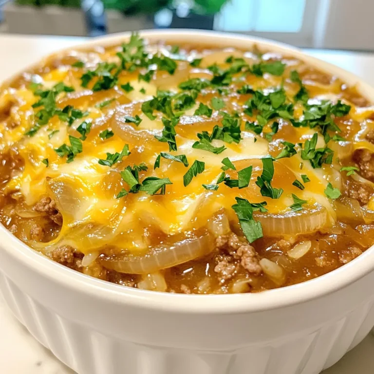 - 450 g Rinderhackfleisch - 2 große Zwiebeln, dünn geschnitten - 2 Knoblauchzehen, gehackt - 1 Tasse roher Langkornreis Die Hauptzutaten sind einfach zu finden. Rinderhackfleisch sorgt für den herzhaften Geschmack. Zwiebeln und Knoblauch bringen eine tolle Süße. Der Langkornreis macht das Gericht sättigend. - 500 ml Rinderbrühe - 1 Esslöffel Worcestersauce Flüssige Zutaten sind wichtig für den Auflauf. Rinderbrühe gibt Tiefe und Aroma. Worcestersauce fügt eine würzige Note hinzu. Diese beiden Zutaten helfen, den Reis gut zu garen. - 1 Teelöffel getrockneter Thymian - Salz und Pfeffer nach Geschmack - 1 Tasse geriebener Schweizer Käse Käse bringt Cremigkeit in den Auflauf. Schweizer Käse schmilzt schön und hat einen milden Geschmack. Thymian, Salz und Pfeffer runden die Aromen ab. Sie geben dem Gericht den letzten Schliff. {{ingredient_image_2}} Heize deinen Ofen auf 175°C vor. Das ist wichtig, um die perfekte Temperatur für das Backen zu erreichen. Ein gut vorgeheizter Ofen sorgt für gleichmäßiges Garen. Erhitze das Olivenöl in einer großen Pfanne bei mittlerer Hitze. Gib die dünn geschnittenen Zwiebeln hinzu. Brate sie an, bis sie karamellisiert und goldbraun sind. Das dauert etwa 15-20 Minuten. Rühre gelegentlich um, damit sie nicht anbrennen. Füge den gehackten Knoblauch hinzu und brate ihn 2 Minuten mit. Der Knoblauch verleiht dem Gericht ein tolles Aroma. In derselben Pfanne füge das Rinderhackfleisch hinzu. Brate es bei mittelhoher Hitze an, bis es gleichmäßig braun ist. Zerbrich das Fleisch mit einem Pfannenwender in kleine Stücke. Achte darauf, überschüssiges Fett zu entfernen. So bleibt der Auflauf nicht fettig und schmeckt besser. Um Zwiebeln richtig zu karamellisieren, solltest du Geduld haben. Erhitze das Olivenöl in einer großen Pfanne. Füge dann die dünn geschnittenen Zwiebeln hinzu. Rühre die Zwiebeln oft um. Sie sollten langsam goldbraun werden. Dies dauert etwa 15 bis 20 Minuten. Achte darauf, dass sie nicht anbrennen. Wenn sie braun sind, füge den gehackten Knoblauch hinzu. Brate ihn zwei Minuten mit. So bekommst du ein tolles Aroma. Roher Langkornreis ist ideal für diesen Auflauf. Er nimmt die Flüssigkeit gut auf und bleibt bissfest. Du musst ihn nicht vorher kochen. Der Reis gart im Ofen zusammen mit dem Rest. So sparst du Zeit und hast weniger Geschirr zu waschen. Achte darauf, die Rinderbrühe gut abzumessen. Sie sorgt dafür, dass der Reis schön saftig wird. Für den perfekten geschmolzenen Käse, streue ihn gleichmäßig über den Auflauf. Nach 30 Minuten Backzeit nimm die Folie ab. Der Käse sollte frisch gerieben sein. So schmilzt er besser und wird schön goldbraun. Backe den Auflauf dann 10 bis 15 Minuten unbedeckt. Achte darauf, dass der Käse sprudelnd und leicht gebräunt ist. Das gibt deinem Gericht die perfekte Kruste. Pro Tipps Zwiebeln richtig karamellisieren: Achte darauf, die Zwiebeln bei mittlerer Hitze lange genug zu braten, um eine tiefgoldene Farbe und einen süßen Geschmack zu erzielen. Fleisch gut anbraten: Das Rinderhackfleisch sollte gleichmäßig gebräunt werden, um einen reichhaltigen Geschmack zu gewährleisten. Zerbrösele es während des Bratens für eine bessere Textur. Reis richtig kochen: Verwende ungarischen Langkornreis für die beste Konsistenz. Achte darauf, dass der Reis gleichmäßig mit der Brühe bedeckt ist, um ein Anbrennen zu vermeiden. Käsevariationen ausprobieren: Experimentiere mit verschiedenen Käsesorten wie Gouda oder Mozzarella, um dem Auflauf eine einzigartige Geschmacksnote zu verleihen. {{image_4}} Du kannst diesen Auflauf leicht anpassen. Verwende pflanzliches Hack anstelle von Rinderhack. Füge auch mehr Gemüse hinzu, wie Paprika oder Zucchini. Diese Zutaten verleihen Geschmack und machen das Gericht bunt. So erhältst du eine leckere vegetarische Version. Käse macht den Auflauf besonders gut. Du kannst verschiedene Käsesorten probieren. Versuche Cheddar oder Gouda für einen anderen Geschmack. Diese Käse schmelzen gut und geben dem Gericht eine neue Note. Experimentiere mit deinen Lieblingssorten. Die Gewürze machen viel aus. Probiere andere Kräuter wie Oregano oder Basilikum. Diese geben dem Auflauf einen frischen und neuen Geschmack. Auch eine Prise Paprika kann das Gericht aufpeppen. Sei kreativ und finde deine perfekte Mischung. Um den Auflauf im Kühlschrank aufzubewahren, lassen Sie ihn zuerst abkühlen. Decken Sie die Auflaufform mit Frischhaltefolie oder Aluminiumfolie ab. So bleibt der Auflauf frisch. Er hält sich 3 bis 4 Tage im Kühlschrank. Wenn Sie Portionen haben, können Sie diese auch in luftdichten Behältern lagern. Um den Auflauf einzufrieren, lassen Sie ihn vollständig abkühlen. Teilen Sie ihn in Portionen auf. Nutzen Sie gefriergeeignete Behälter oder Beutel. Stellen Sie sicher, die Luft herauszudrücken. So bleibt der Auflauf bis zu 3 Monate haltbar. Beschriften Sie die Behälter mit dem Datum. So wissen Sie, wie lange er schon eingefroren ist. Um den Auflauf wieder zu erwärmen, können Sie ihn im Ofen oder in der Mikrowelle aufwärmen. Bei der Ofenmethode heizen Sie den Ofen auf 180°C vor. Decken Sie die Form mit Folie ab und backen Sie ihn 20 bis 30 Minuten. In der Mikrowelle erwärmen Sie die Portionen in kurzen Intervallen. Prüfen Sie zwischendurch, ob alles heiß ist. Fügen Sie nach Belieben etwas Wasser hinzu, um die Feuchtigkeit zu halten. Die Zubereitungszeit für den Auflauf beträgt etwa 15 Minuten. Die Backzeit liegt bei 30 Minuten plus weitere 10 bis 15 Minuten, um den Käse zu schmelzen. Insgesamt benötigst du also etwa eine Stunde, um das Gericht fertigzustellen. Ja, du kannst Rinderhackfleisch leicht ersetzen. Eine gute Option ist gemischtes Hackfleisch, wie Schweine- oder Putenhack. Für eine vegetarische Variante nimm pflanzliches Hackfleisch oder Linsen. Diese Alternativen geben dem Auflauf einen anderen Geschmack, aber er bleibt lecker. Ja, dieser Auflauf ist kinderfreundlich. Die milden Aromen von Zwiebeln und Käse sprechen Kinder an. Der Reis macht das Gericht sättigend und angenehm. Du kannst die Gewürze nach Geschmack anpassen, um es noch kinderfreundlicher zu machen. Dieser Blogbeitrag zeigt dir, wie du einen köstlichen Auflauf zubereitest. Wir haben die Hauptzutaten wie Rinderhackfleisch, Zwiebeln und Langkornreis besprochen. Ich habe dir eine Schritt-für-Schritt-Anleitung gegeben, um dir die Zubereitung zu erleichtern. Mit Tipps zum Karamellisieren und Variationen für Vegetarier hast du viel gelernt. Du kannst den Auflauf leicht aufbewahren, einfrieren und wieder aufwärmen. Probiere es aus und genieße die leckeren Aromen! Kochen kann einfach und Spaß machen.