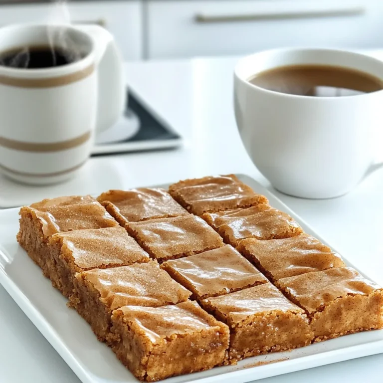 Für köstliche Chai Gewürz Snickerdoodle Blondies brauchst du folgende Zutaten: - 1 Tasse ungesalzene Butter, geschmolzen - 1 1/2 Tassen brauner Zucker, fest gepackt - 2 große Eier - 1 Teelöffel Vanilleextrakt - 2 Tassen Allzweckmehl - 1 Teelöffel Backpulver - 1/2 Teelöffel Natron - 1/2 Teelöffel Salz - 1 Esslöffel gemahlener Zimt - 1 Teelöffel gemahlener Ingwer - 1/2 Teelöffel gemahlener Kardamom - 1/4 Teelöffel gemahlene Nelken - 1/4 Teelöffel gemahlener Muskatnuss - 1/2 Tasse Kristallzucker (zum Wälzen) - Extra Zimt zum Bestäuben Diese Mengen sorgen für die besten Blondies. Die Butter macht sie weich und saftig. Der braune Zucker fügt Tiefe und Süße hinzu. Die Eier geben Struktur. Das Mehl sorgt für die richtige Konsistenz. Die Backpulver und das Natron machen sie fluffig. Die Gewürze bringen den besonderen Chai-Geschmack. Wähle frische Gewürze für den besten Geschmack. Gemahlener Zimt und Ingwer sind wichtig. Achte darauf, hochwertige Butter zu nutzen. Sie gibt den Blondies eine reiche Note. Du kannst auch Bio-Zucker verwenden. Dieser hat oft einen intensiveren Geschmack. Wenn möglich, nimm frische Eier von glücklichen Hühnern. Das macht einen großen Unterschied. Heize den Ofen auf 175°C vor. Lege eine Backform mit Backpapier aus. Die Maße sind 22x33 cm. Lass das Papier an den Rändern überstehen. So kannst du die Blondies später leicht herausheben. In einer großen Schüssel gib die geschmolzene Butter und den braunen Zucker zusammen. Mische sie gut, bis die Mischung glatt ist. Füge die Eier einzeln hinzu und rühre nach jeder Zugabe. Zum Schluss kommt der Vanilleextrakt dazu. Achte darauf, dass alles gut vermischt ist. Nimm eine andere Schüssel und mische die trockenen Zutaten. Dazu gehören das Mehl, Backpulver, Natron und Salz. Füge auch die Chai-Gewürze hinzu: Zimt, Ingwer, Kardamom, Nelken und Muskatnuss. Mische alles gut, bis die Gewürze gleichmäßig verteilt sind. Gib die trockenen Zutaten nach und nach zu den nassen Zutaten. Mische vorsichtig, bis alles gerade so kombiniert ist. Vermeide es, zu viel zu mischen, damit die Blondies zart bleiben. Gieße den Teig in die vorbereitete Backform. Glätte die Oberfläche mit einem Spatel. In einer kleinen Schüssel vermische den Kristallzucker mit ein wenig Zimt. Streue diese Mischung gleichmäßig über den Teig. Backe die Blondies für 20 bis 25 Minuten. Die Ränder sollten goldbraun sein. Ein Zahnstocher sollte sauber herauskommen. Lass die Blondies in der Form auf einem Kuchengitter abkühlen. Danach kannst du sie in quadratische Stücke schneiden und servieren. Um die besten Chai Spice Snickerdoodle Blondies zu machen, ist Mischen wichtig. Mische die trockenen Zutaten in einer Schüssel gut. Gib sie dann nach und nach zu den nassen Zutaten. Rühre sanft, bis alles gerade so kombiniert ist. Zu viel Mischen macht die Blondies hart. Das Ziel ist ein weicher, zarter Biss. Die Backzeit ist entscheidend für den perfekten Genuss. Backe die Blondies bei 175°C (350°F) für 20 bis 25 Minuten. Achte darauf, dass die Ränder goldbraun sind. Ein Zahnstocher sollte sauber herauskommen. Lasse die Blondies in der Form auf einem Gitter abkühlen. Dies hilft, die Feuchtigkeit zu bewahren und die perfekte Textur zu erreichen. Beim Servieren geht es um das Auge. Schneide die Blondies in gleichmäßige Stücke. Lege sie auf ein rustikales Holzbrett. Bestäube sie leicht mit extra Zimt. Serviere sie mit einer Tasse heißem Chai. Dies schafft eine gemütliche Atmosphäre. Die warmen Aromen ziehen jeden in ihren Bann. {{image_4}} Möchtest du etwas mehr Süße? Füge Schokoladenstückchen zu deinen Blondies hinzu. Verwende dafür etwa 1 Tasse Schokoladenstückchen. Mische sie nach dem Kombinieren der nassen und trockenen Zutaten unter den Teig. Die Schokolade schmilzt während des Backens. Das gibt den Blondies eine leckere, schokoladige Note. Für eine glutenfreie Version kannst du die Allzweckmehl durch eine glutenfreie Mehlmischung ersetzen. Achte darauf, eine Mischung zu wählen, die für das Backen geeignet ist. Oft enthalten diese Mischungen auch Bindemittel. So bleiben die Blondies weich und lecker. Wenn du eine vegane Option möchtest, ersetze die Eier durch Apfelmus oder Leinsamen. Verwende 1/4 Tasse Apfelmus oder 1 Esslöffel gemahlene Leinsamen, gemischt mit 2 1/2 Esslöffeln Wasser. Diese Zutaten geben den Blondies die nötige Feuchtigkeit. Nutze vegane Butter oder Kokosöl anstelle der normalen Butter. So bleiben die Blondies rein pflanzlich und dennoch köstlich. Um die Chai Spice Snickerdoodle Blondies frisch zu halten, bewahre sie in einem luftdichten Behälter auf. Du kannst sie bei Raumtemperatur lagern. Achte darauf, dass sie nicht zu viel Luft abbekommen. So bleiben sie weich und lecker. Wenn du sie länger aufbewahren möchtest, kannst du sie auch im Kühlschrank lagern. Aber das kann die Textur leicht verändern. Wenn du die Blondies für später aufbewahren möchtest, friere sie ein. Lass die Blondies ganz abkühlen. Schneide sie dann in Stücke. Wickel jedes Stück in Frischhaltefolie ein. Lege die eingewickelten Blondies in einen gefrierfesten Beutel. So bleiben sie bis zu drei Monate frisch. Zum Auftauen nimmst du sie einfach aus dem Gefrierfach und lässt sie bei Raumtemperatur auftauen. Für längere Haltbarkeit kannst du die Blondies auch mit einer Schicht Folie abdecken. So schütze sie vor Trockenheit. Wenn sie gut verpackt sind, halten sie bis zu einer Woche. Wenn du sie im Kühlschrank lagerst, genieße sie innerhalb von fünf Tagen. Ein guter Tipp ist, sie leicht zu erwärmen, bevor du sie servierst. Das bringt den Geschmack zurück und macht sie noch leckerer! Chai Spice Snickerdoodle Blondies bleiben frisch für etwa 4 bis 5 Tage. Lagere sie in einem luftdichten Behälter. So bleiben sie weich und lecker. Wenn du sie länger aufbewahren möchtest, friere sie ein. Das macht sie haltbar für bis zu 3 Monate. Ja, du kannst die Gewürze nach deinem Geschmack anpassen. Füge mehr Zimt hinzu, wenn du es magst. Oder probiere etwas Muskatnuss für einen anderen Geschmack. Nutze deine Lieblingsgewürze, um die Blondies einzigartig zu machen. Experimentiere mit verschiedenen Kombinationen, um deinen perfekten Chai-Geschmack zu finden. Wenn dein Teig zu trocken ist, füge einen Esslöffel geschmolzene Butter hinzu. Mische gut, bis die Konsistenz besser wird. Achte darauf, nicht zu lange zu mixen. Du kannst auch ein wenig Milch hinzufügen. Das macht den Teig feuchter und sorgt für ein besseres Backergebnis. Blondies sind einfach zuzubereiten und super lecker. Wir haben die besten Zutaten, Mengen und Tipps für perfekte Blondies betrachtet. Die Schritt-für-Schritt-Anleitung hilft beim Backen, während die Tipps & Tricks dein Ergebnis perfekt machen. Du kannst auch verschiedene Variationen ausprobieren, von glutenfrei bis vegan. Denke daran, die Blondies richtig zu lagern, damit sie frisch bleiben. Mit diesen Tipps wirst du sicher viele leckere Blondies backen. Viel Spaß beim Ausprobieren!