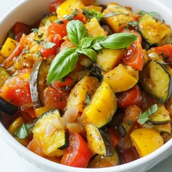 Für ein köstliches Ratatouille benötigen Sie: - 1 mittelgroße Aubergine, gewürfelt - 1 mittelgroße Zucchini, in Scheiben geschnitten - 1 mittelgroßer gelber Kürbis, in Scheiben geschnitten - 1 Paprika (nach Wahl), gewürfelt - 1 mittelgroße Zwiebel, gewürfelt - 3 Knoblauchzehen, fein gehackt - 4 reife Tomaten, gewürfelt (oder 1 Dose gehackte Tomaten) - 2 Esslöffel Olivenöl - 1 Teelöffel getrockneter Thymian - 1 Teelöffel getrockneter Basilikum - 1/2 Teelöffel rote Paprikaflocken (optional) - Salz und Pfeffer nach Geschmack - Frische Basilikumblätter zur Garnitur Ratatouille ist gesund und nährstoffreich. Hier sind einige wichtige Nährwerte: - Aubergine: Reich an Ballaststoffen und Antioxidantien. - Zucchini: Niedriger Kaloriengehalt, voller Vitamine. - Gelber Kürbis: Gute Quelle für Vitamin C und A. - Paprika: Hoher Gehalt an Vitamin C, gut für das Immunsystem. - Zwiebel: Fördert die Herzgesundheit und hat antibakterielle Eigenschaften. - Knoblauch: Stärkt die Abwehrkräfte und hat viele gesundheitliche Vorteile. - Tomaten: Voller Lycopin, gut für die Haut und das Herz. - Olivenöl: Enthält gesunde Fette, gut für das Herz. - Thymian und Basilikum: Antioxidantien, die Entzündungen reduzieren. Falls Ihnen einige Zutaten fehlen, hier sind Alternativen: - Aubergine: Verwenden Sie statt dessen Zucchini oder Champignons. - Zucchini: Kürbis oder grüne Bohnen sind gute Optionen. - Gelber Kürbis: Verwenden Sie Butternusskürbis oder Karotten. - Paprika: Zwiebeln oder grüne Paprika sind ebenfalls möglich. - Zwiebel: Schalotten oder Lauch können verwendet werden. - Knoblauch: Knoblauchpulver ist ein schneller Ersatz. - Tomaten: Passierte Tomaten oder Tomatensauce funktionieren auch. - Olivenöl: Raps- oder Sonnenblumenöl sind gute Alternativen. - Thymian und Basilikum: Frische Kräuter wie Oregano können verwendet werden. {{ingredient_image_2}} Zuerst ist es wichtig, alle Zutaten bereit zu haben. Hier ist, was du brauchst: - 1 mittelgroße Aubergine, gewürfelt - 1 mittelgroße Zucchini, in Scheiben geschnitten - 1 mittelgroßer gelber Kürbis, in Scheiben geschnitten - 1 Paprika (nach Wahl), gewürfelt - 1 mittelgroße Zwiebel, gewürfelt - 3 Knoblauchzehen, fein gehackt - 4 reife Tomaten, gewürfelt (oder 1 Dose gehackte Tomaten) - 2 Esslöffel Olivenöl - 1 Teelöffel getrockneter Thymian - 1 Teelöffel getrockneter Basilikum - 1/2 Teelöffel rote Paprikaflocken (optional) - Salz und Pfeffer nach Geschmack - Frische Basilikumblätter zur Garnitur Was du tust, ist einfach. Wasche und schneide das Gemüse. Achte darauf, die Stücke gleichmäßig zu schneiden. So gart alles gleichmäßig. Jetzt kommt der spannende Teil! Erhitze das Olivenöl in einem großen Topf bei mittlerer Hitze. Füge die gewürfelte Zwiebel und den gehackten Knoblauch hinzu. Brate sie an, bis die Zwiebel durchsichtig ist, etwa 5 Minuten. Jetzt rührst du die gewürfelte Paprika ein. Koche sie für 3-4 Minuten, bis sie weich wird. Dann gib die gewürfelte Aubergine in den Topf. Koche sie für 5 Minuten und rühre gelegentlich um. Sobald die Aubergine weich ist, füge die Zucchini und den gelben Kürbis hinzu. Koche alles weitere 5 Minuten. Danach füge die gewürfelten Tomaten, Thymian, Basilikum und Paprikaflocken hinzu. Schmecke alles mit Salz und Pfeffer ab. Bringe die Mischung zum Köcheln. Reduziere die Hitze auf niedrig und decke den Topf ab. Lass es etwa 30 Minuten köcheln, rühre gelegentlich um. Nach 30 Minuten, überprüfe die Würze. Passe das Salz und den Pfeffer nach Bedarf an. Die gesamte Kochzeit beträgt etwa 45 Minuten. Die ersten 15 Minuten sind für die Vorbereitung. Die restlichen 30 Minuten sind für das Kochen. Achte darauf, regelmäßig umzurühren, damit nichts ansetzt. Ein Tipp: Wenn du magst, kannst du das Ratatouille länger köcheln lassen. So werden die Aromen intensiver. Serviere es heiß, garniert mit frischen Basilikumblättern. So sieht es nicht nur gut aus, sondern schmeckt auch besser! Ein häufiger Fehler beim Ratatouille ist, das Gemüse zu lange zu kochen. Du willst die Farben und Texturen erhalten. Achte darauf, die Zwiebeln und den Knoblauch nur kurz anzubraten. Wenn du die Aubergine hinzufügst, rühre oft um, damit sie gleichmäßig weich wird. Ein weiterer Fehler ist, zu viel Salz hinzuzufügen. Beginne mit wenig und passe den Geschmack am Ende an. Lass das Gericht auch nicht zu lange ohne Deckel köcheln, sonst verdampft die Flüssigkeit zu schnell. Um das Ratatouille noch schmackhafter zu machen, kannst du frische Kräuter wie Oregano oder Petersilie hinzufügen. Diese Kräuter bringen frische Aromen. Du kannst auch eine Prise Zucker hinzufügen, um die Säure der Tomaten auszubalancieren. Ein Spritzer Balsamico-Essig am Ende gibt einen tollen Glanz und mehr Tiefe. Experimentiere mit verschiedenen Paprikasorten für einen zusätzlichen Geschmack. Serviere das Ratatouille heiß in einer flachen Schüssel. Garniere es mit frischen Basilikumblättern für eine schöne Optik. Du kannst es als Hauptgericht oder als Beilage genießen. Es passt gut zu Reis oder Quinoa. Auch ein Stück knuspriges Brot ist eine tolle Ergänzung. Wenn du etwas Protein möchtest, serviere es mit gegrilltem Hähnchen oder Tofu. Pro Tipps Verwende frisches Gemüse: Frisches, saisonales Gemüse sorgt für den besten Geschmack und die beste Textur in deinem Ratatouille. Variiere die Kräuter: Experimentiere mit anderen Kräutern wie Oregano oder Rosmarin, um deinem Gericht eine persönliche Note zu verleihen. Vorbereitung ist alles: Bereite alle Gemüse im Voraus vor, um den Kochprozess zu beschleunigen und sicherzustellen, dass alles gleichmäßig gart. Serviere mit Beilage: Ratatouille passt hervorragend zu geröstetem Brot oder als Beilage zu gegrilltem Fleisch oder Fisch. {{image_4}} Ratatouille ist von Natur aus vegetarisch. Um es vegan zu machen, verwende einfach Gemüse und Olivenöl. Es ist eine großartige Wahl für alle, die pflanzlich essen. Du kannst es auch mit Quinoa oder Reis servieren, um mehr Nährstoffe zu bekommen. Du kannst viele Gemüsesorten in dein Ratatouille einfügen. Hier sind einige Ideen: - Karotten, in kleine Stücke geschnitten - Sellerie, gewürfelt - Pilze, in Scheiben geschnitten - Spinat, grob gehackt Diese Gemüsesorten bieten verschiedene Texturen und Geschmäcker, die dein Gericht noch bunter machen. Verschiedene Kräuter und Gewürze können das Aroma deines Ratatouilles verändern. Du kannst zum Beispiel hinzufügen: - Oregano für einen kräftigeren Geschmack - Rosmarin für eine erdige Note - Petersilie für Frische Experimentiere mit den Mengen, um deinen Lieblingsgeschmack zu finden. Ratatouille ist ein wunderbares Gericht. Um es frisch zu halten, lasse es zuerst abkühlen. Danach füllst du es in einen luftdichten Behälter. Achte darauf, dass der Behälter gut schließt. So bleibt der Geschmack erhalten. Im Kühlschrank hält sich dein Ratatouille bis zu fünf Tage. Achte darauf, die Temperatur bei 4 °C zu halten. Wenn du es länger aufbewahren möchtest, friere es ein. In einem Gefrierbeutel oder -container bleibt es bis zu drei Monate genießbar. Um Reste aufzuwärmen, gibt es verschiedene Methoden. Du kannst sie in einer Pfanne bei mittlerer Hitze sanft erhitzen. Alternativ wärmst du das Ratatouille in der Mikrowelle. Stelle sicher, dass du es gleichmäßig erhitzt. Füge eventuell einen Spritzer Wasser hinzu, um die Feuchtigkeit zu erhalten. Ratatouille stammt aus der Region Provence in Frankreich. Es ist ein Gericht, das aus frischem Gemüse besteht. Die Bauern kochten es oft mit dem, was sie im Garten hatten. Die Mischung aus Gemüse zeigt den Reichtum der französischen Küche. Es ist einfach und lecker. Ratatouille hat sich in vielen Ländern verbreitet. Heute finden wir viele Variationen des Gerichts. Ja, Ratatouille ist sehr gesund. Es enthält viele Gemüse wie Aubergine, Zucchini und Paprika. Diese Gemüse sind reich an Vitaminen und Ballaststoffen. Sie unterstützen eine gesunde Ernährung. Außerdem ist es fettarm, wenn man wenig Öl verwendet. Ratatouille ist auch vegan und glutenfrei. Es passt gut in eine ausgewogene Ernährung. Ja, du kannst Ratatouille leicht vorbereiten. Du kannst das Gemüse schneiden und in den Kühlschrank legen. So sparst du Zeit beim Kochen. Wenn du bereit bist, koche einfach alles in einem Topf. Es schmeckt sogar besser, wenn es einige Stunden oder einen Tag steht. Die Aromen können sich dann gut vermischen. Ratatouille ist ein köstliches Gericht, das viele frische Zutaten nutzt. Du hast gelernt, welche Zutaten wichtig sind und wie du sie zubereitest. Wir haben Tipps besprochen, um häufige Fehler zu vermeiden und deinen Gaumen zu erfreuen. Du kannst mit Variationen spielen und neue Geschmäcker entdecken. Denke auch an die Aufbewahrung, um Reste frisch zu halten. Jetzt bist du bereit, Ratatouille selbst zu machen. Genieße die Farben und Aromen dieses klassischen Gerichts!