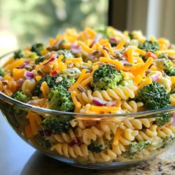 Für den Brokkoli-Cheddar-Pasta-Salat brauchen wir frische und leckere Zutaten. Hier sind die Hauptbestandteile: - 225 g (etwa 2 Tassen) ungekochte Pasta (Rotini oder Penne) - 2 Tassen frische Brokkoliröschen - 1 Tasse geriebener Cheddar-Käse - 1/2 Tasse gewürfelte rote Paprika - 1/4 Tasse fein gehackte rote Zwiebel Diese Zutaten sorgen für eine tolle Mischung aus Geschmack und Textur. Die Pasta gibt dem Salat Substanz, während der Brokkoli für Frische sorgt. Der Cheddar-Käse fügt einen herzhaften Geschmack hinzu. Die Gewürze und das Dressing machen diesen Salat besonders. Hier sind die wichtigsten Zutaten für die Sauce: - 3/4 Tasse Mayonnaise - 2 Esslöffel Apfelessig - 1 Esslöffel Dijon-Senf - 1 Teelöffel Knoblauchpulver - Salz und Pfeffer nach Geschmack Diese Zutaten vereinen sich zu einer cremigen und geschmackvollen Sauce. Der Apfelessig gibt eine leichte Säure, die die anderen Aromen ausgleicht. Wenn Sie mehr Textur möchten, fügen Sie diese optionale Zutat hinzu: - 1/4 Tasse Sonnenblumenkerne Diese Sonnenblumenkerne bringen einen angenehmen Crunch und nussigen Geschmack. Sie sind eine tolle Ergänzung, wenn Sie etwas mehr Biss mögen. {{ingredient_image_2}} Um die Pasta zu kochen, bringe zuerst einen großen Topf mit gesalzenem Wasser zum Kochen. Verwende etwa 225 g ungekochte Pasta, wie Rotini oder Penne. Füge die Pasta ins Wasser und koche sie nach den Anweisungen auf der Verpackung, bis sie al dente ist. Das dauert meist etwa 8 bis 10 Minuten. In den letzten 2 Minuten der Kochzeit gib die frischen Brokkoliröschen dazu. Verwende etwa 2 Tassen Brokkoli, um die Nährstoffe und den Geschmack zu erhalten. Nach dem Kochen lasse die Pasta und den Brokkoli abtropfen. Spüle sie dann unter kaltem Wasser ab. So stoppst du den Kochprozess und kühlst die Zutaten schnell ab. Nimm eine große Rührschüssel. Vermische dort 3/4 Tasse Mayonnaise, 2 Esslöffel Apfelessig, 1 Esslöffel Dijon-Senf und 1 Teelöffel Knoblauchpulver. Füge Salz und Pfeffer nach Geschmack hinzu. Rühre alles gut mit einem Schneebesen, bis die Sauce glatt ist. Jetzt ist es Zeit, die abgetropfte Pasta und den Brokkoli hinzuzufügen. Gib auch 1 Tasse geriebenen Cheddar-Käse, 1/2 Tasse gewürfelte rote Paprika und 1/4 Tasse fein gehackte rote Zwiebel in die Schüssel. Mische alles vorsichtig, bis die Zutaten gleichmäßig bedeckt sind. Wenn du magst, füge 1/4 Tasse Sonnenblumenkerne hinzu, um einen tollen Crunch zu erhalten. Decke den Pasta-Salat ab und lasse ihn mindestens 30 Minuten im Kühlschrank ruhen. So können sich die Aromen gut entfalten. Um den Brokkoli-Cheddar-Pasta-Salat perfekt zuzubereiten, folge diesen Schritten: - Wähle die richtige Pasta. Rotini oder Penne eignen sich gut, da sie die Sauce halten. - Koche die Pasta al dente. So bleibt sie bissfest und wird nicht matschig. - Blanchiere den Brokkoli nur zwei Minuten. So bleibt er knackig und behält seine schöne Farbe. - Kühle die Zutaten nach dem Kochen gut ab. Kaltes Wasser stoppt den Kochvorgang und hilft, die Frische zu bewahren. - Lass den Salat mindestens 30 Minuten im Kühlschrank ruhen. So können sich die Aromen gut vermischen. Hier sind einige Fehler, die du vermeiden solltest: - Zu viel Mayo verwenden. Weniger ist oft mehr. Du kannst immer mehr hinzufügen. - Die Pasta nicht abzukühlen. Das kann zu einem matschigen Salat führen. - Den Brokkoli zu lange kochen. Er sollte grün und knackig bleiben. - Den Salat nicht genug würzen. Probier es während der Zubereitung aus. Jeder hat andere Vorlieben. Hier sind einige Tipps zur Anpassung: - Füge etwas Zitronensaft hinzu für mehr Frische. - Verwende scharfen Senf, wenn du einen Kick willst. - Probiere frische Kräuter wie Schnittlauch oder Petersilie für zusätzliche Aromen. - Ersetze die Sonnenblumenkerne durch Nüsse oder Samen nach Wahl. - Experimentiere mit verschiedenen Käsesorten. Gouda oder Mozzarella können auch gut passen. Pro Tipps Pasta al dente kochen: Achten Sie darauf, die Pasta bis zur al dente-Konsistenz zu kochen, damit sie im Salat nicht zu weich wird. Frische Zutaten verwenden: Verwenden Sie frischen Brokkoli, um den besten Geschmack und die beste Textur in Ihrem Salat zu erreichen. Vorsichtig vermengen: Mischen Sie die Zutaten vorsichtig, um die Pasta und das Gemüse nicht zu zerdrücken und die Farben zu erhalten. Vor dem Servieren kühlen: Lassen Sie den Salat mindestens 30 Minuten im Kühlschrank ruhen, damit sich die Aromen optimal entfalten können. {{image_4}} Um den Brokkoli-Cheddar-Pasta-Salat vegan zu machen, ersetzen Sie den Cheddar-Käse durch einen veganen Käse. Sie können auch Cashew-Creme oder Hefeflocken verwenden, um einen ähnlichen Geschmack zu erzielen. Tauschen Sie die Mayonnaise gegen eine pflanzliche Mayonnaise oder selbstgemachte Avocado-Creme aus. Diese Optionen bringen einen tollen Geschmack und sind ganz ohne Milchprodukte. Fügen Sie mehr Gemüse hinzu, um den Salat bunter zu machen. Karotten, Erbsen oder sogar Spinat passen gut. Für extra Protein können Sie Kichererbsen, Tofu oder gebratene Hähnchenstreifen hinzufügen. Diese Zutaten machen den Salat nahrhafter und sättigender. Wenn Sie glutenfrei essen, wählen Sie glutenfreie Pasta aus. Diese gibt es in vielen Sorten, wie aus Reis oder Linsen. Achten Sie darauf, alle anderen Zutaten auf Glutenfreiheit zu prüfen. So bleibt der Salat für jeden geeignet und lecker. Um den Brokkoli-Cheddar-Pasta-Salat frisch zu halten, sollten Sie einige einfache Tipps beachten. Lagern Sie den Salat in einem luftdichten Behälter. Dies hilft, die Feuchtigkeit zu bewahren und den Geschmack zu schützen. Stellen Sie sicher, dass der Behälter gut verschlossen ist. Lagern Sie den Salat im Kühlschrank bei 4 °C oder kälter. Dies verhindert das Wachstum von Bakterien und hält den Salat knackig. Der Pasta-Salat bleibt im Kühlschrank etwa 3 bis 5 Tage frisch. Nach dieser Zeit kann der Geschmack und die Textur leiden. Achten Sie darauf, den Salat vor dem Essen gut zu überprüfen. Wenn er komisch riecht oder die Farbe sich ändert, sollten Sie ihn nicht essen. Es ist immer besser, auf Nummer sicher zu gehen. Einfrieren ist nicht die beste Option für diesen Salat. Die Textur von Pasta und Brokkoli verändert sich beim Auftauen. Falls Sie dennoch einfrieren möchten, lagern Sie nur die ungekochte Pasta und den Brokkoli getrennt. So können Sie die Zutaten frisch halten und später zusammenfügen. Denken Sie daran, die Sauce separat zu lagern. So bleibt der Geschmack frisch und lecker. Ja, du kannst andere Käsesorten verwenden. Gouda, Mozzarella oder Feta sind gute Alternativen. Diese Käsesorten bringen verschiedene Geschmäcker und Texturen in den Salat. Probiere, was dir am besten gefällt! Um den Salat kalorienärmer zu machen, verwende weniger Mayonnaise. Du kannst auch griechischen Joghurt anstelle von Mayonnaise nehmen. Dies gibt eine cremige Konsistenz mit weniger Fett. Zudem kannst du weniger Käse verwenden oder fettreduzierte Käsesorten wählen. Der Brokkoli-Cheddar-Pasta-Salat passt gut zu gegrilltem Hähnchen oder Fisch. Auch ein frischer grüner Salat oder eine Suppe sind tolle Beilagen. Diese Gerichte ergänzen die Aromen des Salats und bieten eine gesunde Mahlzeit. Der Brokkoli-Cheddar-Pasta-Salat ist einfach zuzubereiten und lecker. Wir haben die Hauptzutaten, Gewürze und spannende Optionen für zusätzlichen Crunch besprochen. Die Schritt-für-Schritt-Anleitung hilft dir bei der perfekten Zubereitung. Außerdem teilen wir Tipps, Variationen und wichtige Lagerinformationen. Denke daran, kreativ zu sein und deinen eigenen Geschmack einzubringen. Mit den richtigen Zutaten wird dieser Salat zum Hit. Probiere es einfach aus!