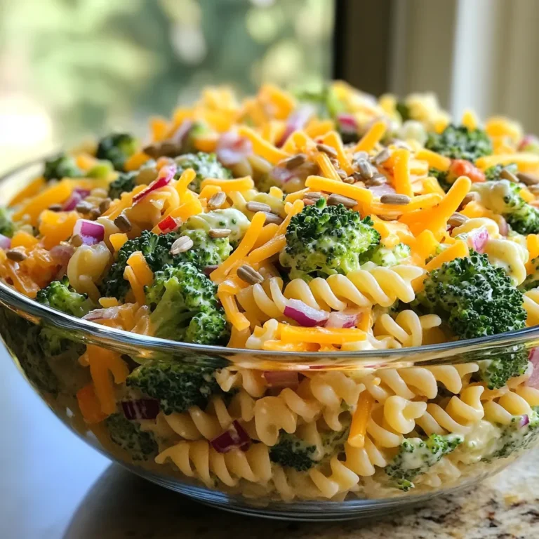 Für den Brokkoli-Cheddar-Pasta-Salat brauchen wir frische und leckere Zutaten. Hier sind die Hauptbestandteile: - 225 g (etwa 2 Tassen) ungekochte Pasta (Rotini oder Penne) - 2 Tassen frische Brokkoliröschen - 1 Tasse geriebener Cheddar-Käse - 1/2 Tasse gewürfelte rote Paprika - 1/4 Tasse fein gehackte rote Zwiebel Diese Zutaten sorgen für eine tolle Mischung aus Geschmack und Textur. Die Pasta gibt dem Salat Substanz, während der Brokkoli für Frische sorgt. Der Cheddar-Käse fügt einen herzhaften Geschmack hinzu. Die Gewürze und das Dressing machen diesen Salat besonders. Hier sind die wichtigsten Zutaten für die Sauce: - 3/4 Tasse Mayonnaise - 2 Esslöffel Apfelessig - 1 Esslöffel Dijon-Senf - 1 Teelöffel Knoblauchpulver - Salz und Pfeffer nach Geschmack Diese Zutaten vereinen sich zu einer cremigen und geschmackvollen Sauce. Der Apfelessig gibt eine leichte Säure, die die anderen Aromen ausgleicht. Wenn Sie mehr Textur möchten, fügen Sie diese optionale Zutat hinzu: - 1/4 Tasse Sonnenblumenkerne Diese Sonnenblumenkerne bringen einen angenehmen Crunch und nussigen Geschmack. Sie sind eine tolle Ergänzung, wenn Sie etwas mehr Biss mögen. {{ingredient_image_2}} Um die Pasta zu kochen, bringe zuerst einen großen Topf mit gesalzenem Wasser zum Kochen. Verwende etwa 225 g ungekochte Pasta, wie Rotini oder Penne. Füge die Pasta ins Wasser und koche sie nach den Anweisungen auf der Verpackung, bis sie al dente ist. Das dauert meist etwa 8 bis 10 Minuten. In den letzten 2 Minuten der Kochzeit gib die frischen Brokkoliröschen dazu. Verwende etwa 2 Tassen Brokkoli, um die Nährstoffe und den Geschmack zu erhalten. Nach dem Kochen lasse die Pasta und den Brokkoli abtropfen. Spüle sie dann unter kaltem Wasser ab. So stoppst du den Kochprozess und kühlst die Zutaten schnell ab. Nimm eine große Rührschüssel. Vermische dort 3/4 Tasse Mayonnaise, 2 Esslöffel Apfelessig, 1 Esslöffel Dijon-Senf und 1 Teelöffel Knoblauchpulver. Füge Salz und Pfeffer nach Geschmack hinzu. Rühre alles gut mit einem Schneebesen, bis die Sauce glatt ist. Jetzt ist es Zeit, die abgetropfte Pasta und den Brokkoli hinzuzufügen. Gib auch 1 Tasse geriebenen Cheddar-Käse, 1/2 Tasse gewürfelte rote Paprika und 1/4 Tasse fein gehackte rote Zwiebel in die Schüssel. Mische alles vorsichtig, bis die Zutaten gleichmäßig bedeckt sind. Wenn du magst, füge 1/4 Tasse Sonnenblumenkerne hinzu, um einen tollen Crunch zu erhalten. Decke den Pasta-Salat ab und lasse ihn mindestens 30 Minuten im Kühlschrank ruhen. So können sich die Aromen gut entfalten. Um den Brokkoli-Cheddar-Pasta-Salat perfekt zuzubereiten, folge diesen Schritten: - Wähle die richtige Pasta. Rotini oder Penne eignen sich gut, da sie die Sauce halten. - Koche die Pasta al dente. So bleibt sie bissfest und wird nicht matschig. - Blanchiere den Brokkoli nur zwei Minuten. So bleibt er knackig und behält seine schöne Farbe. - Kühle die Zutaten nach dem Kochen gut ab. Kaltes Wasser stoppt den Kochvorgang und hilft, die Frische zu bewahren. - Lass den Salat mindestens 30 Minuten im Kühlschrank ruhen. So können sich die Aromen gut vermischen. Hier sind einige Fehler, die du vermeiden solltest: - Zu viel Mayo verwenden. Weniger ist oft mehr. Du kannst immer mehr hinzufügen. - Die Pasta nicht abzukühlen. Das kann zu einem matschigen Salat führen. - Den Brokkoli zu lange kochen. Er sollte grün und knackig bleiben. - Den Salat nicht genug würzen. Probier es während der Zubereitung aus. Jeder hat andere Vorlieben. Hier sind einige Tipps zur Anpassung: - Füge etwas Zitronensaft hinzu für mehr Frische. - Verwende scharfen Senf, wenn du einen Kick willst. - Probiere frische Kräuter wie Schnittlauch oder Petersilie für zusätzliche Aromen. - Ersetze die Sonnenblumenkerne durch Nüsse oder Samen nach Wahl. - Experimentiere mit verschiedenen Käsesorten. Gouda oder Mozzarella können auch gut passen. Pro Tipps Pasta al dente kochen: Achten Sie darauf, die Pasta bis zur al dente-Konsistenz zu kochen, damit sie im Salat nicht zu weich wird. Frische Zutaten verwenden: Verwenden Sie frischen Brokkoli, um den besten Geschmack und die beste Textur in Ihrem Salat zu erreichen. Vorsichtig vermengen: Mischen Sie die Zutaten vorsichtig, um die Pasta und das Gemüse nicht zu zerdrücken und die Farben zu erhalten. Vor dem Servieren kühlen: Lassen Sie den Salat mindestens 30 Minuten im Kühlschrank ruhen, damit sich die Aromen optimal entfalten können. {{image_4}} Um den Brokkoli-Cheddar-Pasta-Salat vegan zu machen, ersetzen Sie den Cheddar-Käse durch einen veganen Käse. Sie können auch Cashew-Creme oder Hefeflocken verwenden, um einen ähnlichen Geschmack zu erzielen. Tauschen Sie die Mayonnaise gegen eine pflanzliche Mayonnaise oder selbstgemachte Avocado-Creme aus. Diese Optionen bringen einen tollen Geschmack und sind ganz ohne Milchprodukte. Fügen Sie mehr Gemüse hinzu, um den Salat bunter zu machen. Karotten, Erbsen oder sogar Spinat passen gut. Für extra Protein können Sie Kichererbsen, Tofu oder gebratene Hähnchenstreifen hinzufügen. Diese Zutaten machen den Salat nahrhafter und sättigender. Wenn Sie glutenfrei essen, wählen Sie glutenfreie Pasta aus. Diese gibt es in vielen Sorten, wie aus Reis oder Linsen. Achten Sie darauf, alle anderen Zutaten auf Glutenfreiheit zu prüfen. So bleibt der Salat für jeden geeignet und lecker. Um den Brokkoli-Cheddar-Pasta-Salat frisch zu halten, sollten Sie einige einfache Tipps beachten. Lagern Sie den Salat in einem luftdichten Behälter. Dies hilft, die Feuchtigkeit zu bewahren und den Geschmack zu schützen. Stellen Sie sicher, dass der Behälter gut verschlossen ist. Lagern Sie den Salat im Kühlschrank bei 4 °C oder kälter. Dies verhindert das Wachstum von Bakterien und hält den Salat knackig. Der Pasta-Salat bleibt im Kühlschrank etwa 3 bis 5 Tage frisch. Nach dieser Zeit kann der Geschmack und die Textur leiden. Achten Sie darauf, den Salat vor dem Essen gut zu überprüfen. Wenn er komisch riecht oder die Farbe sich ändert, sollten Sie ihn nicht essen. Es ist immer besser, auf Nummer sicher zu gehen. Einfrieren ist nicht die beste Option für diesen Salat. Die Textur von Pasta und Brokkoli verändert sich beim Auftauen. Falls Sie dennoch einfrieren möchten, lagern Sie nur die ungekochte Pasta und den Brokkoli getrennt. So können Sie die Zutaten frisch halten und später zusammenfügen. Denken Sie daran, die Sauce separat zu lagern. So bleibt der Geschmack frisch und lecker. Ja, du kannst andere Käsesorten verwenden. Gouda, Mozzarella oder Feta sind gute Alternativen. Diese Käsesorten bringen verschiedene Geschmäcker und Texturen in den Salat. Probiere, was dir am besten gefällt! Um den Salat kalorienärmer zu machen, verwende weniger Mayonnaise. Du kannst auch griechischen Joghurt anstelle von Mayonnaise nehmen. Dies gibt eine cremige Konsistenz mit weniger Fett. Zudem kannst du weniger Käse verwenden oder fettreduzierte Käsesorten wählen. Der Brokkoli-Cheddar-Pasta-Salat passt gut zu gegrilltem Hähnchen oder Fisch. Auch ein frischer grüner Salat oder eine Suppe sind tolle Beilagen. Diese Gerichte ergänzen die Aromen des Salats und bieten eine gesunde Mahlzeit. Der Brokkoli-Cheddar-Pasta-Salat ist einfach zuzubereiten und lecker. Wir haben die Hauptzutaten, Gewürze und spannende Optionen für zusätzlichen Crunch besprochen. Die Schritt-für-Schritt-Anleitung hilft dir bei der perfekten Zubereitung. Außerdem teilen wir Tipps, Variationen und wichtige Lagerinformationen. Denke daran, kreativ zu sein und deinen eigenen Geschmack einzubringen. Mit den richtigen Zutaten wird dieser Salat zum Hit. Probiere es einfach aus!