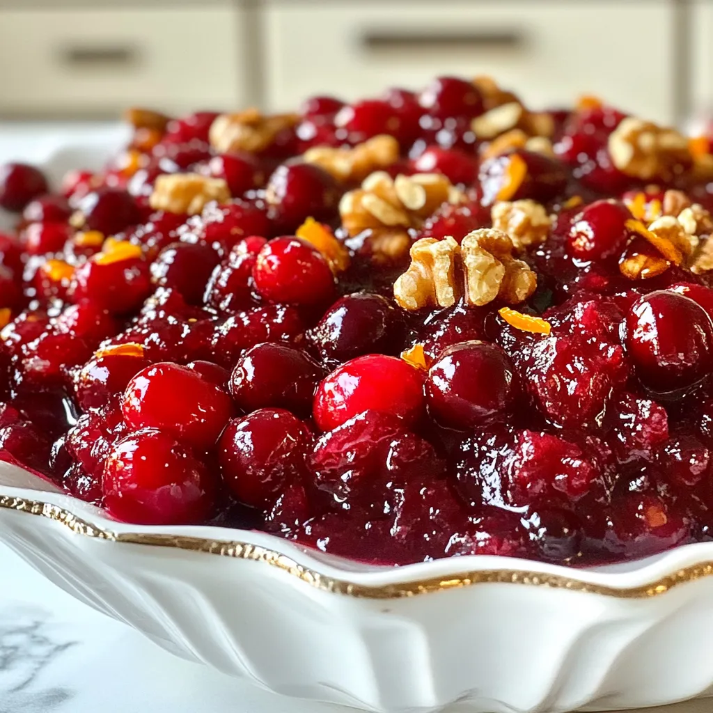 - 340 g frische Cranberries, gewaschen - 240 ml Ahornsirup - 120 ml frisch gepresster Orangensaft Die Hauptzutaten sind frisch, süß und lecker. Die Cranberries bringen einen tollen Geschmack. Ahornsirup fügt eine süße Note hinzu. Frisch gepresster Orangensaft bringt Frische und Säure. Diese drei Zutaten sind die Basis für das Relish. - 1 Teelöffel Zimt - 1/4 Teelöffel Muskatnuss - Schale von 1 Orange Die Gewürze machen das Relish besonders. Zimt gibt Wärme und Tiefe. Muskatnuss fügt einen feinen, warmen Geschmack hinzu. Die Orangenschale bringt ein frisches Aroma und ergänzt die Frucht. Diese Zutaten machen das Relish einzigartig. - 75 g gehackte Walnüsse - 1/4 Teelöffel Salz Die gehackten Walnüsse sind optional, aber empfehlenswert. Sie bringen Crunch und einen nussigen Geschmack. Ein wenig Salz hebt die Aromen hervor. Es ist wichtig, das Relish gut zu würzen. So schmeckt es noch besser. {{ingredient_image_2}} Um dein Relish zu starten, nimm einen mittelgroßen Kochtopf. Füge die gewaschenen Cranberries und den frisch gepressten Orangensaft hinzu. Stelle die Hitze auf mittel und erwärme die Mischung. Rühre gelegentlich um. Nach etwa 5 bis 7 Minuten poppen die Cranberries auf. Das ist ein gutes Zeichen! Sobald die Cranberries aufpoppen, reduziere die Hitze. Jetzt ist es Zeit, den Ahornsirup, Zimt, Muskatnuss und das Salz hinzuzufügen. Rühre alles gut durch. Lass die Mischung sanft für weitere 5 Minuten köcheln. Sie wird leicht eindicken. Jetzt füge die Orangenschale hinzu. Wenn du Walnüsse magst, kannst du sie auch einrühren. Lass die Mischung noch zwei Minuten kochen. Danach nimm den Topf vom Herd. Lass das Relish auf Zimmertemperatur abkühlen. Es wird beim Abkühlen noch dicker. Fülle es danach in eine Servierschüssel oder einen luftdichten Behälter. Bewahre es im Kühlschrank bis zum Servieren auf. Um die Dicke des Relishes anzupassen, koche es länger oder kürzer. Wenn du eine dickere Konsistenz wünschst, lasse das Relish länger köcheln. Achte darauf, es regelmäßig umzurühren, um ein Anbrennen zu vermeiden. Um es dünner zu machen, füge einen kleinen Schuss Wasser oder Orangensaft hinzu. Das Relish dickt beim Abkühlen nach, also plane etwas Zeit ein. Wenn du den Zimt nicht magst, probiere Ingwer oder Vanille. Diese Gewürze bringen eigene Aromen mit. Du kannst auch Kardamom für einen besonderen Kick hinzufügen. Spiele mit der Menge, um den perfekten Geschmack zu finden. Frische Kräuter wie Minze können ebenfalls interessante Akzente setzen. Sei kreativ und finde deine Lieblingskombination. Für ansprechende Servierideen benutze eine schöne Schüssel oder dekorative Gläser. Das Relish sieht toll aus, besonders mit einer Garnitur aus Walnüssen oder frischen Kräutern. Du kannst es auch mit Käse oder Joghurt kombinieren. Das Relish passt gut zu Pute, aber auch zu Sandwiches. Überrasche deine Gäste mit kleinen Portionen auf Cracker oder Brot. Pro Tipps Frische Cranberries verwenden: Für den besten Geschmack und die beste Textur ist es wichtig, frische Cranberries zu verwenden, die fest und glänzend sind. Ahornsirup anpassen: Je nach persönlicher Vorliebe kann die Menge des Ahornsirups erhöht oder verringert werden, um die Süße des Relishs anzupassen. Zusätzliche Gewürze ausprobieren: Experimentiere mit zusätzlichen Gewürzen wie Ingwer oder Nelken, um dem Relish eine interessante Geschmackstiefe zu verleihen. Vorbereitungszeit optimieren: Du kannst das Relish im Voraus zubereiten und im Kühlschrank aufbewahren, damit die Aromen Zeit haben, sich zu entfalten. {{image_4}} Du kannst dem Relish Äpfel oder andere Früchte hinzufügen. Äpfel geben eine süße Note. Schneide sie in kleine Stücke und koche sie mit den Cranberries. Du kannst auch Birnen oder Ananas verwenden. Diese Früchte bringen frische Aromen. Experimentiere mit verschiedenen Kombinationen, um deinen eigenen Geschmack zu treffen. Eine tolle Ergänzung sind Nüsse. Walnüsse passen gut, aber auch Mandeln oder Pekannüsse sind lecker. Hacke die Nüsse grob und füge sie während des Kochens hinzu. Sie geben dem Relish eine schöne Textur. Wenn du Nüsse magst, probiere verschiedene Sorten aus. Das macht das Relish noch interessanter. Du kannst auch andere Gewürze verwenden. Ingwer gibt einen würzigen Kick. Füge etwas frischen Ingwer hinzu, um mehr Tiefe zu schaffen. Vanille ist eine weitere Option. Sie bringt eine süße Note und ergänzt die Aromen gut. Experimentiere mit diesen Gewürzen, um neue Geschmäcker zu entdecken. Um das Relish frisch zu halten, lagere es in einem luftdichten Behälter. Achte darauf, dass das Relish vollständig abgekühlt ist, bevor du es verpackst. Stelle den Behälter dann in den kältesten Teil deines Kühlschranks. So bleibt der Geschmack lange erhalten. Das Relish bleibt im Kühlschrank etwa 2 bis 3 Wochen frisch. Achte darauf, die Farbe und den Geruch regelmäßig zu überprüfen. Wenn du Veränderungen bemerkst, wirf es besser weg. Du kannst das Relish auch einfrieren. Fülle es in einen gefriergeeigneten Behälter und lasse etwas Platz oben, da sich das Relish beim Gefrieren ausdehnt. Zum Auftauen einfach über Nacht im Kühlschrank lassen. So bleibt der Geschmack fast unverändert. Das Relish bleibt im Kühlschrank etwa zwei Wochen frisch. Bewahre es in einem luftdichten Behälter auf. Ich empfehle, das Relish immer gut zu verschließen. So bleibt der Geschmack lange erhalten. Wenn du das Relish länger aufbewahren möchtest, kannst du es auch einfrieren. Es hält sich bis zu sechs Monate im Gefrierfach. Achte darauf, das Relish vor dem Servieren langsam im Kühlschrank aufzutauen. Ja, du kannst das Relish vegan zubereiten. Ersetze den Ahornsirup nicht, da er vegan ist. Verwende einfach frischen Orangensaft und die anderen Zutaten direkt. Wenn du Walnüsse hinzufügst, sind sie ebenfalls vegan. Achte darauf, dass alle Zutaten keine tierischen Produkte enthalten. So bleibt dein Relish rein pflanzlich und lecker. Fertiges Relish findest du in vielen Supermärkten. Suche in der Nähe der Marmeladen und Saucen. Einige Marken bieten auch Bio-Versionen an. Online kannst du das Relish auf Websites wie Amazon oder speziellen Feinkostseiten bestellen. Achte auf Kundenbewertungen, um die besten Produkte zu finden. Das Rezept für Ahornzimt-Cranberry-Relish bringt frische Zutaten und Gewürze zusammen. Wir haben die Hauptzutaten wie Cranberries, Ahornsirup und Orangensaft besprochen. Die Schritt-für-Schritt-Anleitung hilft Ihnen bei der Zubereitung. Tipps zur Konsistenz und Aromatisierung machen das Relish besonders. Variationen mit Früchten oder Nüssen bieten kreative Wege. Denken Sie an die Lagerung, um die Frische zu bewahren. Diese einfache Anleitung ermöglicht es Ihnen, köstliches Relish ganz leicht zu machen. Probieren Sie es aus und teilen Sie es mit Freunden!